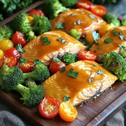 - 4 Lachsfilets (ca. 170 g jedes) - 250 g Brokkoliröschen - 250 g Kirschtomaten, halbiert - 1 rote Paprika, in Streifen geschnitten - 60 ml reiner Ahornsirup - 30 ml Sojasauce (natriumarm) - 30 ml Dijon-Senf - 15 ml Olivenöl Die Hauptzutaten bilden die Basis dieses leckeren Gerichts. Lachs ist reich an Omega-3-Fettsäuren und sehr gesund. Brokkoli, Kirschtomaten und Paprika sorgen für Farbe und Vitamine. Die Marinade aus Ahornsirup, Sojasauce und Senf macht den Lachs süß und würzig. - 5 g Knoblauchpulver - 5 g Ingwerpulver - 15 ml Olivenöl - Salz und Pfeffer nach Geschmack Die Gewürze geben dem Gericht den besonderen Kick. Knoblauchpulver und Ingwerpulver bringen Aromen, die den Lachs perfekt ergänzen. Olivenöl hilft, alles zusammenzubringen und gibt einen schönen Glanz. - Frische Petersilie, gehackt Petersilie ist die perfekte Garnitur. Sie bringt frische Farbe auf den Teller. Außerdem hat sie einen milden Geschmack, der die anderen Zutaten nicht überdeckt. Sie rundet das Gericht ab und macht es einladend. - Heize deinen Ofen auf 200°C (400°F) vor. - Bereite ein großes Backblech vor. Lege es mit Backpapier aus oder sprühe es leicht mit Kochspray ein. - Mische in einer kleinen Schüssel 60 ml reinen Ahornsirup, 30 ml Sojasauce, 30 ml Dijon-Senf und 15 ml Olivenöl. - Füge 5 g Knoblauchpulver, 5 g Ingwerpulver sowie Salz und Pfeffer hinzu. - Rühre alles gut um, bis die Marinade gleichmäßig ist. - Lege die 4 Lachsfilets auf eine Seite des Backblechs. - Bestreiche die Filets großzügig mit der Marinade. - Nimm eine separate Schüssel und vermenge 250 g Brokkoliröschen, 250 g halbierte Kirschtomaten und 1 rote Paprika in Streifen. - Gieße die restliche Marinade über das Gemüse. Mische, bis alles gut bedeckt ist. - Verteile das Gemüse auf der anderen Seite des Backblechs in einer gleichmäßigen Schicht. - Schiebe das Backblech in den Ofen und backe es 15-20 Minuten lang. - Überprüfe die Garstufe. Der Lachs sollte eine innere Temperatur von 63°C erreichen. Das Gemüse sollte zart sein. Die perfekte Garzeit für Lachs beträgt 15 bis 20 Minuten. Die Innentemperatur des Lachses sollte 63°C erreichen. So bleibt der Fisch saftig und lecker. Achte beim Garen auf die Konsistenz. Der Lachs sollte leicht flockig sein, wenn du ihn mit einer Gabel anstichst. Wenn er noch roh aussieht, lasse ihn ein paar Minuten länger im Ofen. Du kannst viele andere Gemüsesorten verwenden. Karotten, Zucchini oder Spargel passen gut zu diesem Gericht. Auch saisonales Gemüse ist eine tolle Wahl. Im Frühling sind grüne Bohnen frisch. Im Herbst kannst du Kürbis hinzufügen. Das sorgt für Abwechslung und Farbe auf dem Teller. Die Marinade ist der Schlüssel zu diesem Rezept. Du kannst Alternativen zu Sojasauce nutzen. Tamari oder Kokosaminos sind glutenfreie Optionen. Um den Geschmack zu ändern, füge Honig oder Zitronensaft hinzu. Du kannst auch frische Kräuter wie Dill oder Basilikum reinschneiden. So passt die Marinade zu deinem Geschmack. {{image_4}} Zusätzliche Kräuter und Gewürze bringen neuen Geschmack. Sie können frischen Dill oder Thymian hinzufügen. Diese Kräuter passen gut zu Lachs. Auch Paprikapulver gibt eine leichte Schärfe. Für eine italienische Note probieren Sie Oregano. Für scharfe Varianten fügen Sie etwas Cayennepfeffer hinzu. Eine Prise Chili kann das Gericht anfeuern. Wenn Sie süße Varianten mögen, probieren Sie Honig statt Ahornsirup. Es gibt viele Wege, um den Geschmack zu ändern. Reis, Quinoa oder Couscous sind perfekte Beilagen. Diese Körner nehmen die Aromen gut auf. Sie können sie einfach kochen oder mit etwas Brühe zubereiten. Ein frischer Salat passt auch gut dazu. Mischen Sie grüne Blätter, Gurken und ein leichtes Dressing. So bleibt das Gericht leicht und frisch. Nutzen Sie Reste in Salaten. Zerkleinern Sie Lachs und Gemüse und mischen Sie sie mit frischen Blättern. Fügen Sie etwas Zitronensaft hinzu für extra Frische. Eine andere Idee ist, Lachs und Gemüse in Wraps zu packen. Nehmen Sie Tortillas oder Salatblätter und füllen Sie sie. Das macht ein schnelles und leckeres Mittagessen. - Um die Reste zu lagern, legen Sie den Lachs und das Gemüse in einen luftdichten Behälter. - Sie können die Reste 2 bis 3 Tage im Kühlschrank aufbewahren. Achten Sie darauf, dass der Behälter gut verschlossen ist. - Zum Einfrieren der Reste legen Sie den Lachs und das Gemüse in einen Gefrierbeutel. Drücken Sie die Luft heraus, um Gefrierbrand zu vermeiden. - Zum Auftauen lassen Sie die Reste über Nacht im Kühlschrank. Dann können Sie sie in der Mikrowelle oder im Ofen wieder aufwärmen. - Achten Sie darauf, den Lachs nicht zu lange zu erhitzen, damit er saftig bleibt. Der Lachs benötigt 15 bis 20 Minuten im Ofen. Heizen Sie den Ofen auf 200°C vor. Die ideale Innentemperatur für den Lachs beträgt 63°C. Prüfen Sie den Lachs nach 15 Minuten. Wenn er leicht flockig aussieht, ist er fertig. Ja, Sie können das Gemüse leicht ändern. Brokkoli, Kirschtomaten und Paprika sind großartig. Aber auch Zucchini, Karotten oder grüne Bohnen passen gut. Saisonales Gemüse bringt frischen Geschmack. Experimentieren Sie mit Ihrem Lieblingsgemüse! Ja, das Rezept kann glutenfrei sein. Verwenden Sie glutenfreie Sojasauce. Diese ist leicht erhältlich. Prüfen Sie die Etiketten, um sicherzustellen, dass keine Glutenquellen enthalten sind. So bleibt Ihr Gericht sicher und lecker! In diesem Artikel haben wir die Schlüsselzutaten für dein Rezept betrachtet. Du hast gelernt, wie du Lachs und Gemüse perfekt marinierst und zubereitest. Ich habe auch Tipps gegeben, um Variation und Garzeit zu meistern. Halte die Reste frisch und genieße sie auf verschiedene Arten. Mit diesen Schritten kannst du schnell und einfach ein schmackhaftes Gericht zaubern. Probiere es aus und werde kreativ!