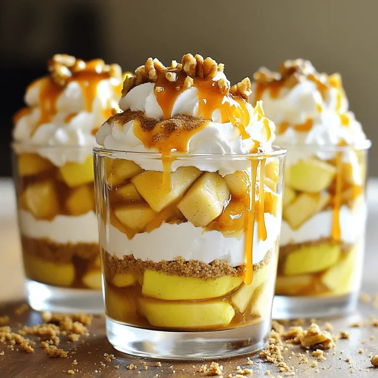 Um diese leckeren Karibischen Apfel-Cheesecake-Parfaits zuzubereiten, benötigst du einige Hauptzutaten. Hier ist die Liste: - 2 große Äpfel, geschält und gewürfelt - 2 Esslöffel Butter - 1 Teelöffel Zimt - 1 Esslöffel brauner Zucker - 1 Tasse Frischkäse, weichgerührt - 1 Tasse Schlagsahne - 1/2 Tasse Puderzucker - 1 Teelöffel Vanilleextrakt - 1 Tasse Graham-Cracker-Brösel - 1/2 Tasse Karamellsauce - Gehackte Walnüsse zum Garnieren (optional) Diese Zutaten bringen die Aromen perfekt zusammen. Die Äpfel geben Süße, während der Zimt einen warmen Geschmack hinzufügt. Frischkäse und Sahne sorgen für eine cremige Textur. Du kannst deine Parfaits mit verschiedenen Zutaten dekorieren. Hier sind einige Ideen: - Gehackte Walnüsse für einen Crunch - Zusätzliche Karamellsauce für mehr Süße - Eine Prise Zimt auf der obersten Schicht Mit diesen Optionen kannst du deine Parfaits anpassen. Denke daran, dass das Aussehen auch wichtig ist. Eine schöne Garnierung macht das Dessert noch einladender. Um deine Karibischen Apfel-Cheesecake-Parfaits zuzubereiten, benötigst du einige Geräte. Hier sind die wichtigsten: - Eine Pfanne für die Äpfel - Eine Rührschüssel für die Frischkäsemasse - Ein Handmixer zum Schlagen der Sahne - Gläser oder Schalen zum Schichten der Parfaits - Einen Löffel oder Spritzbeutel für die Karamellsauce Mit diesen Utensilien wird das Zubereiten einfach. Du hast alles, was du brauchst, um loszulegen und diese köstlichen Parfaits zu machen. Zuerst nehmen wir zwei große Äpfel. Ich schäle sie und schneide sie in kleine Würfel. Dann erhitze ich zwei Esslöffel Butter in einer Pfanne bei mittlerer Hitze. Sobald die Butter schmilzt, kommen die Apfelwürfel hinein. Ich füge einen Teelöffel Zimt und einen Esslöffel braunen Zucker hinzu. Das gibt den Äpfeln einen tollen Geschmack. Ich koche die Mischung für fünf bis sieben Minuten. Die Äpfel sollten weich und leicht karamelisiert sein. Danach nehme ich die Pfanne vom Herd. Ich lasse die Äpfel abkühlen, während ich die nächste Schicht vorbereite. Jetzt bereite ich die Frischkäsemasse vor. Dazu nehme ich eine Rührschüssel. Ich gebe eine Tasse weichen Frischkäse hinein und schlage ihn mit einem Handmixer. Ich mache das, bis die Masse glatt und cremig ist. Dann füge ich nach und nach eine halbe Tasse Puderzucker und einen Teelöffel Vanilleextrakt hinzu. Ich vermenge alles gut miteinander. In einer anderen Schüssel schlage ich eine Tasse Schlagsahne, bis sich steife Spitzen bilden. Diese hebe ich vorsichtig unter die Frischkäsemasse. So bleibt die Mischung leicht und luftig. Jetzt kommt der spaßige Teil: das Schichten der Parfaits! Ich starte mit einer Schicht Graham-Cracker-Brösel am Boden jedes Glases. Dann gebe ich eine Schicht der Frischkäsemasse darüber. Darauf kommen die karamelisierten Äpfel. Ich träufle etwas Karamellsauce über die Apfelschicht. Das macht alles noch köstlicher! Ich wiederhole die Schichten, bis die Gläser voll sind. Am Ende kommt eine letzte Schicht der Frischkäsemasse oben drauf. Ich gebe noch mehr Karamellsauce obendrauf und kann optional gehackte Walnüsse hinzufügen. Jetzt kühl ich die Parfaits für mindestens 30 Minuten im Kühlschrank. So verbinden sich die Aromen wunderbar. Um die Äpfel perfekt zu karamellisieren, beginne mit frischen, knackigen Äpfeln. Ich empfehle bei dieser Rezeptur süße Äpfel wie Fuji oder Gala. 1. Erhitze die Butter in einer Pfanne auf mittlerer Hitze. 2. Füge die gewürfelten Äpfel, Zimt und braunen Zucker hinzu. 3. Rühre die Mischung oft um, um Anbrennen zu vermeiden. 4. Koche die Äpfel 5-7 Minuten, bis sie weich sind und eine goldene Farbe haben. Das Resultat sind zarte, süße Äpfel, die deine Parfaits zum Strahlen bringen. Um die Frischkäsemasse leicht und luftig zu machen, ist es wichtig, den Frischkäse gut vorzubereiten. Hier sind meine Tipps: 1. Lass den Frischkäse vorher auf Raumtemperatur kommen. So wird er geschmeidiger. 2. Schlage den Frischkäse mit einem Handmixer, bis er cremig ist. 3. Füge den Puderzucker und Vanilleextrakt langsam hinzu und mische gut. 4. Schlage die Schlagsahne, bis sie steife Spitzen bildet, und hebe sie vorsichtig unter die Frischkäsemasse. Diese Schritte helfen dir, eine luftige und cremige Füllung zu erhalten. Die Präsentation deiner Parfaits kann den Genuss erheblich steigern. Hier sind einige kreative Ideen: - Verwende durchsichtige Gläser, um die Schichten sichtbar zu machen. - Verziere die Oberseite mit mehr Karamellsauce und gehackten Walnüssen. - Füge frische Apfelscheiben oder Minzblätter als Garnierung hinzu. - Stelle die Parfaits auf eine hübsche Servierplatte. Diese Ideen machen deine Karibischen Apfel-Cheesecake-Parfaits zu einem echten Hingucker! {{image_4}} Du kannst viele Früchte für die Parfaits verwenden. Äpfel sind großartig, aber probiere auch Birnen oder Pfirsiche. Diese Früchte harmonieren gut mit der Karamellsauce. Sie geben dem Dessert einen anderen Geschmack. Schneide die Früchte in kleine Stücke. Karamellisiere sie wie die Äpfel. So bekommst du eine leckere Schicht in deinen Parfaits. Wenn du glutenfreie Parfaits machen möchtest, verwende glutenfreie Keksbrösel. Viele Marken bieten diese an. Du kannst auch Mandeln oder Haferflocken verwenden, um eine knusprige Schicht zu machen. Mahle die Mandeln oder Haferflocken zu feinen Bröseln. So bleibt der Geschmack gut und du vermeidest Gluten. Die Karamellsauce ist sehr wichtig für den Geschmack. Du kannst sie anpassen, um neue Aromen zu entdecken. Füge eine Prise Meersalz hinzu, um einen salzigen Karamellgeschmack zu bekommen. Du kannst auch etwas Vanille oder Zimt in die Sauce geben. So wird sie noch schmackhafter. Wenn du weniger Zucker möchtest, probiere eine zuckerfreie Karamellsauce. Diese Varianten machen dein Dessert spannend und lecker. Um die Karibischen Apfel-Cheesecake-Parfaits frisch zu halten, decken Sie die Gläser gut ab. Verwenden Sie Frischhaltefolie oder einen passenden Deckel. So bleibt die Creme weich und die Äpfel saftig. Lagern Sie die Parfaits im Kühlschrank, um die beste Qualität zu erhalten. Diese Parfaits halten sich im Kühlschrank bis zu drei Tage. Nach dieser Zeit können die Zutaten ihre Frische verlieren. Achten Sie darauf, die Parfaits vor dem Servieren auf mögliche Veränderungen zu prüfen. Wenn Sie eine leichte Veränderung des Geruchs oder der Textur bemerken, entsorgen Sie die Parfaits. Das Einfrieren der Parfaits ist eine gute Option, wenn Sie sie länger aufbewahren möchten. Lassen Sie sie zuerst vollständig abkühlen. Füllen Sie die Parfaits in luftdichte Behälter oder Gefrierbeutel. Achten Sie darauf, einen kleinen Platz für die Ausdehnung zu lassen. Diese Parfaits können bis zu einem Monat eingefroren werden. Zum Auftauen lassen Sie sie einfach über Nacht im Kühlschrank stehen. Die Karibischen Apfel-Cheesecake-Parfaits sind im Kühlschrank bis zu drei Tage haltbar. Bewahren Sie sie in einem luftdichten Behälter auf. Dadurch bleiben die Aromen frisch. Achten Sie darauf, die Parfaits nicht länger als nötig stehen zu lassen. So schmecken sie am besten. Ja, Sie können die Karamellsauce leicht selbst herstellen. Dazu brauchen Sie nur Zucker, Butter und Sahne. Erhitzen Sie den Zucker in einer Pfanne, bis er schmilzt. Fügen Sie dann die Butter hinzu und rühren Sie gut um. Gießen Sie schließlich die Sahne hinzu und lassen Sie die Mischung kurz köcheln. Fertig ist die leckere Karamellsauce! Ja, eine kalorienärmere Variante ist machbar. Nutzen Sie fettarmen Frischkäse und griechischen Joghurt. Diese Optionen bieten einen ähnlichen Geschmack, haben jedoch weniger Kalorien. Sie können auch die Karamellsauce reduzieren oder eine zuckerfreie Version wählen. So genießen Sie die Parfaits mit weniger Kalorien. Die Karibischen Apfel-Cheesecake-Parfaits sind einfach und lecker. Wir haben gelernt, welche Zutaten wichtig sind und wie man sie zubereitet. Die Schritt-für-Schritt-Anleitung macht das Nachmachen leicht. Tipps zur Karamellisierung und coolen Präsentation helfen dir, Eindruck zu machen. Viele Variationen wie glutenfreie Optionen bieten Flexibilität. Achte beim Lagern auf die Haltbarkeit im Kühlschrank. Du hast jetzt alles, um diese Parfaits zu genießen und zu teilen! Viel Spaß beim Ausprobieren!