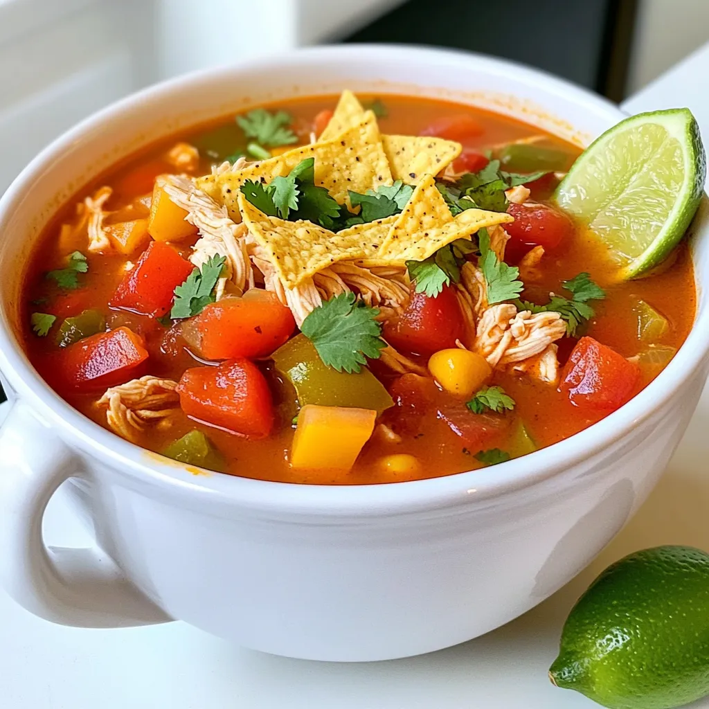 Für eine köstliche Hähnchen-Tortilla-Suppe benötigst du einige Hauptzutaten. Diese bilden die Basis für den vollen Geschmack: - 450 g Hähnchenbrustfilets (ohne Knochen und Haut) - 1 Liter Hühnerbrühe - 1 Dose (425 g) gewürfelte Tomaten - 1 Dose (425 g) schwarze Bohnen, abgetropft und abgespült - 1 Dose (113 g) gewürfelte grüne Chilis - 1 mittelgroße Zwiebel, gewürfelt - 2 Knoblauchzehen, fein gehackt - 1 Paprika (rot oder grün), gewürfelt Diese Zutaten sorgen für eine herzliche und nahrhafte Suppe. Die Gewürze bringen das Aroma in deine Suppe. Hier sind die Hauptgewürze, die du brauchst: - 1 Teelöffel gemahlener Kreuzkümmel - 1 Teelöffel Chili-Pulver - 1 Teelöffel geräuchertes Paprika-Pulver - ½ Teelöffel Oregano - Salz und Pfeffer nach Geschmack - Saft von 1 Limette Diese Gewürze geben der Suppe das gewisse Etwas. Füge sie einfach zu den anderen Zutaten in den Slow Cooker hinzu. Toppings machen die Suppe noch besser. Hier sind einige leckere Vorschläge: - Geriebener Käse - Avocado - Saure Sahne - Frischer Koriander Diese Optionen sorgen für zusätzlichen Geschmack und Textur. Du kannst sie nach Belieben hinzufügen, um deine Suppe zu verfeinern. Zuerst sammeln Sie alle Zutaten. Sie brauchen frische Hähnchenbrust, Hühnerbrühe und Gewürze. Zwiebel, Knoblauch und Paprika geben viel Geschmack. Die anderen Zutaten sind gewürfelte Tomaten und schwarze Bohnen. Achten Sie darauf, die Bohnen gut abzuspülen. - 450 g Hähnchenbrustfilets (ohne Knochen und Haut) - 1 Liter Hühnerbrühe - 1 Dose (425 g) gewürfelte Tomaten - 1 Dose (425 g) schwarze Bohnen, abgetropft und abgespült - 1 Dose (113 g) gewürfelte grüne Chilis - 1 mittelgroße Zwiebel, gewürfelt - 2 Knoblauchzehen, fein gehackt - 1 Paprika (rot oder grün), gewürfelt - 1 Teelöffel gemahlener Kreuzkümmel - 1 Teelöffel Chili-Pulver - 1 Teelöffel geräuchertes Paprika-Pulver - ½ Teelöffel Oregano - Salz und Pfeffer nach Geschmack - Saft von 1 Limette - Tortilla-Chips, zum Servieren - Optionale Toppings: geriebener Käse, Avocado, saure Sahne, frischer Koriander Legen Sie die Hähnchenbrust gleichmäßig in den Slow Cooker. Gießen Sie die Hühnerbrühe darüber. Fügen Sie jetzt die gewürfelten Tomaten, Bohnen und Chilis hinzu. Geben Sie Zwiebel, Knoblauch und Paprika ebenfalls dazu. Streuen Sie die Gewürze über die Mischung und rühren Sie alles vorsichtig um. Decken Sie den Slow Cooker ab. Kochen Sie die Suppe für 6-7 Stunden auf niedriger Stufe oder 3-4 Stunden auf hoher Stufe. Das Hähnchen sollte dann zart sein. Nehmen Sie das Hähnchen heraus und zerkleinern Sie es mit zwei Gabeln. Geben Sie das Hähnchen zurück in den Slow Cooker. Fügen Sie den Limettensaft hinzu. Überprüfen Sie die Gewürze und passen Sie nach Geschmack an. Lassen Sie die Suppe weitere 10-15 Minuten kochen. Dies hilft, die Aromen zu verbinden. Servieren Sie die heiße Suppe in Schalen. Geben Sie eine Handvoll Tortilla-Chips in jede Schale. Sie sorgen für einen tollen Crunch. Fügen Sie optionale Toppings nach Wunsch hinzu, um das Gericht zu verfeinern. Um die beste Hähnchen-Tortilla-Suppe zu machen, folgen Sie diesen Tipps: - Hähnchenbrust: Verwenden Sie frische, hochwertige Hähnchenbrust. Das macht die Suppe zart. - Gewürze: Messen Sie die Gewürze genau. Zu viel kann den Geschmack überdecken. - Brühe: Nutzen Sie selbstgemachte Hühnerbrühe für mehr Geschmack. Sie ist frisch und gesund. - Gemüse: Schneiden Sie das Gemüse gleichmäßig. So garen sie gleichmäßig und sehen gut aus. Hier sind einige Probleme, die beim Kochen auftreten können, und wie man sie löst: - Zu salzig: Fügen Sie eine kleine Menge Wasser oder Brühe hinzu, um die Suppe zu mildern. - Hähnchen zäh: Kochen Sie länger bei niedriger Hitze. Das macht das Hähnchen zarter. - Geschmack flach: Fügen Sie mehr Limettensaft oder Gewürze hinzu. So wird der Geschmack lebendiger. - Suppe zu dick: Geben Sie etwas Brühe oder Wasser hinzu, um die Konsistenz zu verbessern. Die richtige Nutzung Ihres Slow Cookers macht einen großen Unterschied: - Temperatur: Kochen Sie auf niedriger Stufe für zarte Ergebnisse. Hohe Stufe ist schneller, aber weniger zart. - Deckel: Halten Sie den Deckel während des Kochens geschlossen. Das spart Energie und Zeit. - Vorbereitung: Bereiten Sie alle Zutaten vor und geben Sie sie gleich in den Slow Cooker. Das spart Zeit und macht es einfach. - Timing: Überprüfen Sie die Suppe gegen Ende der Kochzeit. So stellen Sie sicher, dass alles perfekt ist. {{image_4}} Wenn du eine vegetarische Option möchtest, kannst du das Hähnchen einfach weglassen. Stattdessen empfehle ich, 400 g Kichererbsen oder 300 g Tofu zu verwenden. Diese sorgen für eine gute Proteinquelle. Du kannst auch mehr Gemüse hinzufügen, wie Zucchini oder Karotten. Diese machen die Suppe noch bunter und gesünder. Um den Geschmack zu intensivieren, kannst du weitere Zutaten hinzufügen. Frische Kräuter wie Koriander oder Petersilie bringen Frische. Mais ist ebenfalls eine tolle Ergänzung und gibt Süße. Wenn du es schärfer magst, füge frische Jalapeños hinzu. Diese sorgen für eine angenehme Schärfe und mehr Biss. Du kannst die Suppe auch auf dem Herd zubereiten. Beginne damit, das Hähnchen in einem Topf mit etwas Öl anzubraten. Füge dann die Zwiebel, den Knoblauch und die Paprika hinzu. Rühre gut um und brate alles kurz an. Danach gib die Brühe und die restlichen Zutaten hinzu. Lass die Suppe 30 bis 40 Minuten köcheln, bis das Hähnchen zart ist. Zerkleinere das Hähnchen wie im Slow Cooker und serviere es heiß. Wenn Sie Ihre Hähnchen-Tortilla-Suppe aufbewahren möchten, lassen Sie sie zuerst abkühlen. Füllen Sie die Suppe in einen luftdichten Behälter. Sie können die Suppe im Kühlschrank für bis zu 3 Tage lagern. Wenn Sie die Suppe länger aufbewahren möchten, frieren Sie sie ein. Nutzen Sie gefrierfeste Behälter oder Beutel. Die Suppe bleibt bis zu 3 Monate frisch im Gefrierfach. Die Haltbarkeit der Suppe ist wichtig. Nach der Zubereitung können Sie die Reste schnell genießen. Stellen Sie sicher, dass Sie die Suppe in den Kühlschrank stellen, wenn Sie sie nicht sofort essen. Überprüfen Sie immer den Geruch und das Aussehen vor dem Verzehr. Wenn die Suppe komisch riecht oder schlecht aussieht, werfen Sie sie weg. Sie können auch die Reste in neue Gerichte einfließen lassen, wie zum Beispiel in Burritos oder Aufläufe. Wenn es Zeit ist, die Suppe aufzuwärmen, tun Sie dies langsam. Gießen Sie die Suppe in einen Topf und erhitzen Sie sie bei mittlerer Hitze. Rühren Sie die Suppe gelegentlich um, damit sie gleichmäßig warm wird. Sie können auch die Mikrowelle nutzen. Legen Sie die Suppe in eine mikrowellengeeignete Schüssel. Erwärmen Sie sie in kurzen Intervallen und rühren Sie zwischendurch um. Fügen Sie eventuell etwas Wasser oder Brühe hinzu, falls die Suppe zu dick geworden ist. Genießen Sie die Suppe heiß, um den besten Geschmack zu erzielen. Ja, du kannst gefrorenes Hähnchen verwenden. Achte darauf, dass das Hähnchen vollständig durchgegart wird. Die Kochzeit kann sich verlängern. Wenn du gefrorenes Hähnchen verwendest, empfehle ich, die Suppe auf hoher Stufe zu kochen. So wird das Hähnchen zart und saftig, auch wenn es gefroren ist. Tolle Beilagen sind Tortilla-Chips, Avocado, und geriebener Käse. Diese geben der Suppe mehr Textur und Geschmack. Du kannst auch frischen Koriander oder einen Spritzer Limettensaft hinzufügen. Außerdem passen saure Sahne oder frische Salsa gut dazu. Diese Beilagen machen die Suppe noch leckerer und interessanter. Um die Suppe würziger zu machen, füge mehr Chili-Pulver oder frische Chilis hinzu. Auch Jalapeños sind eine gute Option. Du kannst auch eine Prise Cayennepfeffer verwenden, um die Schärfe zu erhöhen. Achte darauf, die Gewürze nach und nach hinzuzufügen, um die Schärfe zu kontrollieren. So kannst du die perfekte Balance für deinen Geschmack finden. Die Hähnchen-Tortilla-Suppe ist einfach zuzubereiten und köstlich. Wir haben die Hauptzutaten, Gewürze und Tipps zur perfekten Zubereitung besprochen. Auch Varianten für Vegetarier und Aufbewahrungshinweise wurden behandelt. Denke daran, mit Toppings zu experimentieren. So wird jedes Essen zu etwas Besonderem. Genieße die Suppe frisch oder verwende Reste kreativ. Probiere es aus, und ich bin sicher, du wirst begeistert sein!