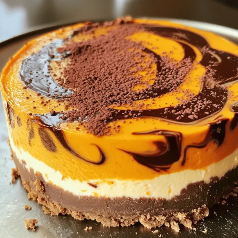 Für den Boden braucht ihr: - 1 ½ Tassen Graham-Cracker-Brösel - ½ Tasse ungesalzene Butter, geschmolzen - 2 Esslöffel Zucker Diese Zutaten geben dem Käsekuchen eine knusprige und süße Basis. Für die Käsekuchenfüllung benötigt ihr: - 16 oz Frischkäse, zimmerwarm - 1 Tasse Zucker - 1 Teelöffel Vanilleextrakt - 2 große Eier - 1 Tasse Kürbispüree - 1 Teelöffel Kürbiskuchengewürz Der Frischkäse macht die Füllung cremig und reichhaltig. Um die Schokoladenmischung zu machen, braucht ihr: - ½ Tasse halbgeschmolzene Schokoladenstückchen - 2 Esslöffel Kakaopulver Diese Zutaten geben dem Käsekuchen einen köstlichen Schokoladengeschmack, der perfekt zum Kürbis passt. Heize deinen Ofen auf 160°C vor. In einer mittelgroßen Schüssel vermische die Graham-Cracker-Brösel, geschmolzene Butter und Zucker. Rühre, bis alles gut vermengt ist. Drücke die Mischung gleichmäßig auf den Boden einer Springform. Backe den Boden für 10 Minuten und lasse ihn dann abkühlen. Nimm eine große Rührschüssel und schlage den zimmerwarmen Frischkäse mit Zucker cremig. Nutze einen Handmixer und rühre, bis die Masse glatt ist. Füge den Vanilleextrakt hinzu und vermische alles gut. Gib die Eier einzeln dazu und rühre, bis sie gut verbunden sind. Teile die Käsekuchenmasse in zwei Schüsseln. In der ersten Schüssel rühre das Kürbispüree und das Kürbiskuchengewürz ein. In der zweiten Schüssel füge die geschmolzenen Schokoladenstückchen und Kakaopulver hinzu. Löffle die Kürbisfüllung gleichmäßig auf den Boden. Füge kleine Löffel der Schokoladenfüllung hinzu. Nutze einen Zahnstocher, um die beiden Füllungen sanft zu marmorieren. Stelle die Springform in den Ofen. Backe den Käsekuchen für etwa 50 bis 60 Minuten. Die Mitte sollte fest, aber leicht wackelig sein. Schalte den Ofen aus und lasse die Tür leicht geöffnet. Lass den Käsekuchen eine Stunde lang abkühlen. Danach kühle ihn für mindestens 4 Stunden im Kühlschrank. Entferne die Springform und schneide den Käsekuchen in Stücke vor dem Servieren. Um ein schönes Marmorbild zu erreichen, benutze einen Zahnstocher oder ein Messer. Beginne, indem du die Kürbisfüllung gleichmäßig auf den Boden gibst. Verwende dann kleine Löffel der Schokoladenfüllung. Ziehe vorsichtig durch die zwei Mischungen. Achte darauf, nicht zu tief zu gehen. Ein paar sanfte Bewegungen genügen. So bleibt der schöne Look erhalten. Risse können den Käsekuchen unansehnlich machen. Um dies zu verhindern, backe den Käsekuchen bei niedriger Temperatur. Lass den Käsekuchen im Ofen langsam abkühlen. Öffne die Ofentür leicht, um die Temperatur zu reduzieren. So verringert sich der Druck auf die Oberfläche. Ein sanftes Abkühlen hilft, Risse zu vermeiden. Für eine glatte Käsekuchenfüllung ist zimmerwarmer Frischkäse wichtig. Kalter Frischkäse lässt sich schwer vermischen. Er kann Klumpen bilden, die die Textur stören. Lass den Frischkäse mindestens eine Stunde vor der Zubereitung draußen stehen. So wird er weich und leicht zu verarbeiten. {{image_4}} Diese Variante bringt Crunch in den Käsekuchen. Fügen Sie 1 Tasse grob gehackte Walnüsse in die Schokoladenfüllung hinzu. Die Nüsse geben einen tollen Kontrast zur Cremigkeit des Käsekuchens. Das Aroma der Walnüsse passt gut zu Kürbis und Schokolade. Für eine glutenfreie Version verwenden Sie glutenfreie Kekse anstelle von Graham-Crackern. Diese sind in vielen Supermärkten erhältlich. Mischen Sie sie mit der geschmolzenen Butter und dem Zucker. So bleibt der Boden knusprig und lecker. Wenn Sie weniger Zucker oder einen anderen Süßstoff wünschen, probieren Sie Stevia oder Honig. Achten Sie darauf, die Menge anzupassen. Diese Süßstoffe können den Geschmack leicht verändern, aber sie machen den Käsekuchen gesünder. Um den Kürbis Schokoladen Marmor Käsekuchen frisch zu halten, lege ihn in den Kühlschrank. Verwende eine luftdichte Box oder decke ihn mit Frischhaltefolie ab. So bleibt der Käsekuchen bis zu fünf Tage lecker. Achte darauf, dass er nicht mit stark riechenden Lebensmitteln in Kontakt kommt. Wenn du den Käsekuchen länger aufbewahren möchtest, kannst du ihn einfrieren. Schneide ihn in Stücke, damit du nur das auftauen kannst, was du brauchst. Wickele jedes Stück in Frischhaltefolie und lege sie in einen Gefrierbeutel. So bleibt der Käsekuchen bis zu drei Monate frisch. Um den gefrorenen Käsekuchen wieder aufzutauen, lege ihn über Nacht in den Kühlschrank. So bleibt die Textur schön. Wenn du es eilig hast, kannst du ihn auch bei Raumtemperatur für einige Stunden auftauen. Vermeide die Mikrowelle, da sie die Füllung weich macht. Vor dem Servieren kannst du ihn mit etwas Schlagsahne oder Zimt bestreuen. Der Kürbis-Schokoladen-Marmorkäsekuchen bleibt frisch für etwa 5 bis 7 Tage im Kühlschrank. Bewahren Sie ihn in einem luftdichten Behälter auf. So bleibt er feucht und lecker. Wenn Sie ihn länger aufbewahren möchten, können Sie ihn auch einfrieren. Ja, Sie können Schokoladenstückchen durch Kakaopulver ersetzen. Verwenden Sie etwa 2 Esslöffel Kakaopulver. Mischen Sie es gut in die Käsekuchenfüllung. Beachten Sie jedoch, dass der Käsekuchen dann weniger süß schmeckt. Fügen Sie etwas mehr Zucker hinzu, wenn nötig. Ja, es ist wichtig, den Käsekuchen über Nacht zu kühlen. Dies hilft, die Textur zu festigen. Außerdem verbessert es den Geschmack. Wenn Sie es eilig haben, lassen Sie ihn mindestens 4 Stunden im Kühlschrank. Aber über Nacht ist am besten für beste Ergebnisse. Der Blogbeitrag hat dir die wichtigsten Zutaten und Schritte für einen köstlichen Käsekuchen gezeigt. Wir haben die Grundzutaten für den Boden, die Füllung und die Schokoladenmischung besprochen. Du hast gelernt, wie man richtig marmoriert, Risse vermeidet und den Kuchen lagert. Denke an die Variationen für neue Geschmackserlebnisse. Halte die Tipps bereit, um deine Backkünste zu verbessern. So bereitest du einen Käsekuchen, der alle begeistert. Backen macht Spaß und du wirst damit viele Freude bringen!