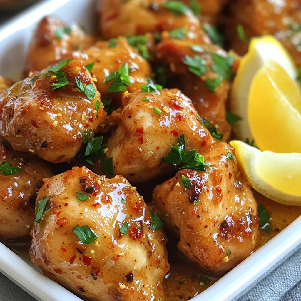 Für dieses leckere Gericht benötigen Sie ein paar einfache, aber frische Zutaten. Hier sind die Hauptzutaten: - 450 g Hähnchenbrustfilets ohne Knochen und Haut, in mundgerechte Stücke geschnitten - 56 g ungesalzene Butter (4 Esslöffel) - 4 Knoblauchzehen, fein gehackt Diese Zutaten bilden die Basis für die köstlichen Hähnchenhäppchen, die Sie lieben werden. Die richtigen Gewürze machen den Unterschied. Hier sind die Gewürze, die Sie brauchen: - 1 Teelöffel italienische Gewürzmischung - 1/2 Teelöffel Paprika - 1/2 Teelöffel Salz - 1/4 Teelöffel schwarzer Pfeffer Diese Gewürze verleihen den Hähnchenstücken einen tollen Geschmack und bringen die Aromen zur Geltung. Frische Kräuter und Beilagen können Ihr Gericht aufpeppen. Hier sind einige Vorschläge: - 1 Esslöffel frische Petersilie, gehackt (zum Garnieren) - Zitronenschnitze (zum Servieren) Die Petersilie bringt frische Farben auf den Teller. Die Zitronenschnitze fügen eine spritzige Note hinzu, die perfekt zu den Hähnchenhäppchen passt. Beginnen Sie mit der Vorbereitung. Sie brauchen frische Zutaten: - 450 g Hähnchenbrustfilets, in Stücke geschnitten - 56 g ungesalzene Butter (4 Esslöffel) - 4 Knoblauchzehen, fein gehackt - 1 Teelöffel italienische Gewürzmischung - 1/2 Teelöffel Paprika - 1/2 Teelöffel Salz - 1/4 Teelöffel schwarzer Pfeffer - 1 Esslöffel frische Petersilie, gehackt - Zitronenschnitze zum Servieren Stellen Sie sicher, dass alles bereit ist. Das macht das Kochen leichter. Erhitzen Sie 2 Esslöffel Butter in einer großen Pfanne bei mittlerer Hitze. Warten Sie, bis die Butter schmilzt. Dann fügen Sie den gehackten Knoblauch hinzu. Braten Sie ihn für etwa 30 Sekunden an. Der Knoblauch soll duften, aber nicht verbrennen. Achten Sie gut darauf, denn angebrannter Knoblauch kann bitter schmecken. Erhöhen Sie jetzt die Hitze auf mittelhoch. Geben Sie die Hähnchenstücke in die Pfanne. Würzen Sie das Hähnchen mit der italienischen Gewürzmischung, Paprika, Salz und schwarzem Pfeffer. Braten Sie das Hähnchen für 5-7 Minuten. Rühren Sie regelmäßig um, damit es gleichmäßig bräunt und durchgart. Sobald das Hähnchen goldbraun ist, reduzieren Sie die Hitze wieder auf mittel. Fügen Sie die restlichen 2 Esslöffel Butter hinzu. Rühren Sie das Hähnchen gut durch, damit es die knoblauchige Buttersauce aufnimmt. Lassen Sie das Gericht noch 1-2 Minuten köcheln. Die Aromen sollten sich gut vermischen. Nehmen Sie die Pfanne vom Herd. Garnieren Sie die Hähnchenhäppchen mit frischer Petersilie und servieren Sie sie mit Zitronenschnitzen. Diese bringen einen frischen, spritzigen Geschmack. Um den besten Geschmack zu erzielen, achte auf frischen Knoblauch. Frisch gehackter Knoblauch hat mehr Aroma. Verwende ungesalzene Butter für mehr Kontrolle über den Salzgehalt. Ein Spritzer Zitrone am Ende gibt Frische. Probiere auch, einen Hauch von Limette hinzuzufügen. Die Kombination von Paprika und italienischer Gewürzmischung sorgt für Tiefe im Geschmack. Ein häufiger Fehler ist das Überkochen des Knoblauchs. Achte darauf, dass er nur leicht bräunt. Wenn er verbrennt, wird der Geschmack bitter. Auch das Hähnchen nicht zu lange in der Pfanne lassen. Es sollte außen knackig und innen saftig sein. Zu viel Hitze kann das Hähnchen austrocknen. Halte die Hitze konstant, damit alles gleichmäßig gart. Serviere die Hähnchenhäppchen schön angerichtet. Nutze einen flachen Teller für die Präsentation. Garniere mit frischer Petersilie für Farbe. Lege die Zitronenschnitze daneben, um den Gästen eine Wahl zu geben. Man kann die Hähnchenhäppchen auch mit einem kleinen Schälchen für die Zitronen anbieten. Das sieht nicht nur gut aus, sondern macht das Essen auch interaktiver. {{image_4}} Für eine vegetarische Variante kannst du Tofu oder Tempeh verwenden. Schneide diese in kleine Stücke, so wie beim Hähnchen. Ersetze die Hähnchenbrust durch 450 g festes Tofu. Mariniere es mit der gleichen Gewürzmischung und folge dem Rezept. Die Knoblauchbutter bleibt gleich und sorgt für den gleichen leckeren Geschmack. Möchtest du es schärfer? Füge etwas Cayennepfeffer oder rote Paprika hinzu. Ein Teelöffel kann das Gericht aufpeppen. Du kannst auch frische Chilischoten in Scheiben schneiden und zum Hähnchen geben. Diese kleinen Extras machen dein Gericht aufregend und lecker. Experimentiere mit verschiedenen Gewürzen, wie Kreuzkümmel oder gar Curry, um neue Aromen zu entdecken. Serviere die Hähnchenhäppchen mit frischem Brot oder Reis. Ein knackiger Salat passt auch gut dazu. Wenn du etwas mehr Gemüse möchtest, kannst du auch gedünsteten Brokkoli oder grüne Bohnen servieren. Diese Beilagen ergänzen das Gericht perfekt und sorgen für eine ausgewogene Mahlzeit. Um die Hähnchenhäppchen frisch zu halten, lege sie in einen luftdichten Behälter. Achte darauf, dass die Häppchen vollständig abgekühlt sind, bevor du sie lagerst. So vermeidest du Kondensation. Lagere die Hähnchenhäppchen im Kühlschrank. Sie bleiben dort bis zu drei Tage gut. Wenn du die Hähnchenhäppchen länger aufbewahren möchtest, friere sie ein. Lege die Häppchen in einen Gefrierbeutel und drücke die Luft heraus. Beschrifte den Beutel mit dem Datum. So weißt du, wie lange sie schon eingefroren sind. Die Hähnchenhäppchen sind bis zu drei Monate haltbar. Zum Auftauen, lasse sie über Nacht im Kühlschrank. Um die Hähnchenhäppchen aufzuwärmen, nutze eine Pfanne. Erhitze sie bei mittlerer Hitze. Füge ein wenig Butter hinzu, um die Aromen zu beleben. Brate die Häppchen für etwa fünf Minuten. So bleiben sie saftig und lecker. Du kannst die Häppchen auch in der Mikrowelle erwärmen. Stelle die Mikrowelle auf mittlere Leistung und erwärme sie in kurzen Intervallen. Knoblauchbutter Hähnchenhäppchen bleiben im Kühlschrank bis zu drei Tage frisch. Achte darauf, sie in einem luftdichten Behälter zu lagern. So bleibt der Geschmack erhalten und das Hähnchen bleibt saftig. Wenn du sie länger aufbewahren möchtest, friere die Hähnchenhäppchen ein. Sie halten sich im Gefrierfach bis zu drei Monate. Ja, du kannst die Butter durch Olivenöl ersetzen, wenn du eine leichtere Option suchst. Das gibt dem Gericht einen anderen Geschmack, aber es bleibt lecker. Du kannst auch vegane Butter verwenden, um das Gericht pflanzenbasiert zu machen. Achte darauf, die Menge gleich zu halten, um die Konsistenz nicht zu verändern. Zu Knoblauchbutter Hähnchenhäppchen passen viele Beilagen gut. Hier sind einige Vorschläge: - Reis: Ein einfacher Reis macht das Gericht vollwertig. - Salat: Ein frischer grüner Salat sorgt für einen knackigen Biss. - Kartoffeln: Röste oder koche sie für eine herzhafte Beilage. - Gemüse: Gedämpftes oder geröstetes Gemüse rundet das Essen ab. Diese Beilagen ergänzen die Aromen der Hähnchenhäppchen perfekt. Zusammenfassend haben wir die wichtigen Zutaten und Schritte für Knoblauchbutter Hähnchenhäppchen behandelt. Auch Tipps gegen häufige Fehler sind dabei. Variationen und Lagertipps geben dir weitere Möglichkeiten. Denke daran, dass die richtige Zubereitung den Geschmack erheblich steigern kann. Experimentiere mit frischen Kräutern oder verschiedenen Beilagen. So wird jedes Essen besonders. Nutze die Tipps aus diesem Beitrag für dein nächstes Gericht. Du wirst begeistert sein von den Ergebnissen.