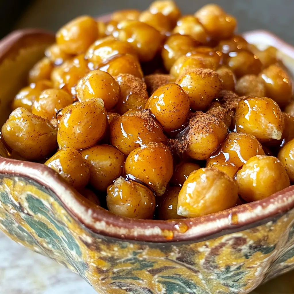 - 1 Dose (15 oz) Kichererbsen, abgetropft und abgespült - 2 Esslöffel Ahornsirup - 1 Esslöffel Olivenöl Die Kichererbsen sind die Basis für diesen Snack. Sie sind gesund und bieten viel Protein. Ahornsirup bringt eine süße Note, die perfekt zu Zimt passt. Olivenöl hilft, die Kichererbsen knusprig zu machen. Es ist wichtig, die Kichererbsen gut abzutropfen, um die richtige Textur zu erreichen. - 1 Teelöffel Zimt - ½ Teelöffel Muskatnuss - ¼ Teelöffel Salz - ¼ Teelöffel Vanilleextrakt - Eine Prise Cayennepfeffer (optional für eine würzige Note) Zimt ist das Herzstück des Geschmacks. Er bringt Wärme und Tiefe. Muskatnuss fügt eine sanfte, nussige Note hinzu. Salz verstärkt die Aromen. Vanilleextrakt gibt eine süße Tiefe und rundet den Geschmack ab. Wenn du magst, füge Cayennepfeffer hinzu. Er sorgt für einen leichten Kick. - Abspülen und Abtrocknen: Nimm eine Dose Kichererbsen und öffne sie. Gieße die Kichererbsen ab und spüle sie gut unter Wasser. Dann lege sie auf ein sauberes Küchentuch. Tupfe sie vorsichtig trocken. Dies ist wichtig für den knusprigen Snack. - Backofen vorheizen: Heize deinen Ofen auf 200 °C vor. Ein heißer Ofen hilft, die Kichererbsen schön knusprig zu machen. - Mischen von Ahornsirup und Gewürzen: In einer großen Schüssel gib den Ahornsirup, das Olivenöl, den Zimt, die Muskatnuss, das Salz, den Vanilleextrakt und den Cayennepfeffer dazu. Rühre alles gut um. Du willst eine glatte Glasur, die gut an den Kichererbsen haftet. - Glasieren und Verteilen auf Backblech: Gib die trockenen Kichererbsen in die Schüssel mit der Glasur. Schwenke sie gut, damit sie komplett bedeckt sind. Lege ein Backblech mit Backpapier aus und verteile die glasierten Kichererbsen gleichmäßig darauf. - Rösten und Wenden: Schiebe das Blech in den vorgeheizten Ofen. Roste die Kichererbsen für 25 bis 30 Minuten. Nach der Hälfte der Zeit wende die Kichererbsen mit einem Löffel. So werden sie gleichmäßig knusprig und goldbraun. - Trocknen nach dem Abspülen: Nach dem Abspülen der Kichererbsen ist das Trocknen wichtig. Lege sie auf ein Küchentuch und tupfe sie trocken. Dies entfernt die Feuchtigkeit, die die Kichererbsen weich macht. Ein trockener Start hilft, die Kichererbsen knusprig zu machen. - Gleichmäßiges Verteilen auf dem Blech: Wenn du die Kichererbsen auf das Blech legst, achte darauf, dass sie in einer einzigen Schicht liegen. Wenn sie sich überlappen, werden sie nicht gleichmäßig knusprig. Ein gut verteiltes Blech sorgt für eine schöne Röstung. - Ansprechende Servierideen: Serviere die Kichererbsen in einer schönen Schüssel. Streue eine Prise Zimt oben drauf für einen hübschen Look. Ein zusätzlicher Schuss Ahornsirup macht sie noch verlockender. Du kannst die Schüssel auch mit frischen Kräutern oder Obststücken umgeben, um das Gericht noch lebendiger zu gestalten. - Snacks oder als Salattopping: Diese Kichererbsen sind ein toller Snack für zwischendurch. Sie sind auch eine großartige Ergänzung zu Salaten. Streue sie einfach darüber, um einen knusprigen Biss und einen Hauch von Süße zu bekommen. Sie passen gut zu grünem Salat oder fruchtigen Varianten. {{image_4}} Ich liebe es, mit verschiedenen Sirups zu experimentieren. Du kannst Honig oder Agavendicksaft verwenden. Beide geben einen süßen Geschmack. Wenn du eine vegane Option suchst, ist Ahornsirup eine gute Wahl. Für eine glutenfreie Anpassung sind die Kichererbsen perfekt. Sie enthalten kein Gluten und sind gesund. Du kannst sie auch in glutenfreie Gerichte einbauen. Snacke sie einfach frisch. Das Hinzufügen von weiteren Gewürzen macht Spaß. Du könntest Paprika oder Kreuzkümmel probieren. Diese geben den Kichererbsen einen neuen Kick. Wenn du es süßer magst, füge mehr Ahornsirup hinzu. Für eine pikante Version kannst du mehr Cayennepfeffer nehmen. Dies bringt Schärfe in den Snack. Experimentiere mit deinen Lieblingsgewürzen. Jeder Biss wird spannend! - Bewahre die gerösteten Kichererbsen in einem luftdichten Behälter auf. - Ein Glas oder eine Plastikbox ist ideal. - Halte sie an einem kühlen, trockenen Ort. - Vermeide direkte Sonneneinstrahlung und Feuchtigkeit. Die richtige Lagerung hilft, die Knusprigkeit zu bewahren. Wenn sie offen stehen, können sie schnell weich werden. - Die Kichererbsen bleiben bis zu einer Woche frisch. - Nach ein paar Tagen können sie weicher werden. - Prüfe visuell und rieche daran. - Wenn sie schal oder feucht wirken, ist es besser, sie wegzuwerfen. Für längere Haltbarkeit kannst du sie auch einfrieren. Das geht gut, aber die Textur kann sich ändern. Wenn du sie später verwendest, röste sie einfach erneut auf. Die Zubereitung dauert insgesamt etwa 40 Minuten. Davon sind 10 Minuten für die Vorbereitung. Du brauchst 25-30 Minuten zum Rösten im Ofen. Ja, du kannst Kichererbsen selbst kochen. Verwende dafür getrocknete Kichererbsen. Weiche sie über Nacht in Wasser ein. Koche sie danach in frischem Wasser für 1 bis 1,5 Stunden, bis sie weich sind. Lasse sie gut abtropfen und abkühlen. So schmecken deine Röstkichererbsen frisch und lecker. Röstkichererbsen sind ein toller Snack. Du kannst sie pur genießen oder als Topping für Salate verwenden. Sie passen gut zu Joghurt-Dips oder in Wraps. Probiere sie auch in einer Schüssel mit Quinoa und Gemüse. So bringst du Farbe und Geschmack in deine Gerichte. Zusammenfassend haben wir die Zubereitung von Ahorn-Zimt Röstkichererbsen behandelt. Du hast die Hauptzutaten, die Schritt-für-Schritt-Anleitung und hilfreiche Tipps kennengelernt. Röstkichererbsen sind nicht nur lecker, sondern auch vielseitig einsetzbar. Experimentiere mit verschiedenen Gewürzen und Variationen, um deinen eigenen Geschmack zu finden. Denke auch daran, sie richtig zu lagern, damit sie frisch bleiben. Probiere die Ideen aus und genieße deine gesunden Snacks oder Beilagen!