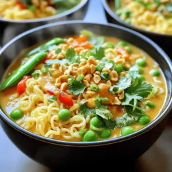 Für diese würzige Erdnussbutter Ramen brauchst du: - 2 Pakete Instant-Ramen-Nudeln - 1 Tasse Gemüsebrühe - 1/4 Tasse cremige Erdnussbutter - 2 Esslöffel Sojasauce - 1 Esslöffel Sriracha - 1 Teelöffel Sesamöl - 1 Esslöffel geriebener Ingwer - 2 Knoblauchzehen, fein gehackt - 1/2 Tasse Zuckerschoten - 1/2 rote Paprika - 2 Frühlingszwiebeln - Zerdrückte Erdnüsse zur Garnitur - Frischer Koriander zur Garnitur Dieses Rezept ergibt zwei köstliche Portionen. Du kannst die Mengen einfach verdoppeln, wenn du mehr hungrige Gäste hast. Achte darauf, die Zutaten gleichmäßig zu verteilen, damit jeder die volle Geschmacksexplosion erhält. - Instant-Ramen-Nudeln: Die Basis des Gerichts. Sie sind schnell zubereitet und nehmen die Aromen gut auf. - Erdnussbutter: Diese Zutat macht die Sauce cremig und reichhaltig. Sie verleiht dem Gericht einen nussigen Geschmack. - Sriracha: Diese scharfe Sauce gibt der Ramen einen tollen Kick. Du kannst die Menge je nach Vorliebe anpassen. - Gemüsebrühe: Sie sorgt für eine herzliche und würzige Basis in der Sauce. - Ingwer und Knoblauch: Diese Zutaten bringen Frische und Aroma. Sie helfen, das Gericht noch schmackhafter zu machen. - Zuckerschoten und Paprika: Diese Gemüse sorgen für Farbe und Knackigkeit. Sie fügen Nährstoffe hinzu. - Frühlingszwiebeln und Koriander: Diese Kräuter geben den letzten Schliff. Sie machen das Gericht frisch und ansprechend. Mit diesen Zutaten bist du bereit, eine leckere Schüssel würzige Erdnussbutter Ramen zu genießen! Bring einen großen Topf mit Wasser zum Kochen. Füge die Instant-Ramen-Nudeln hinzu. Koche sie gemäß der Verpackungsanleitung, meist etwa 3-4 Minuten. Achte darauf, dass sie al dente sind. Gieße die Nudeln ab und stelle sie beiseite. Nimm einen separaten Topf. Gib die Gemüsebrühe hinein und füge die cremige Erdnussbutter hinzu. Ergänze die Sojasauce, Sriracha, Sesamöl, geriebenen Ingwer und den gehackten Knoblauch. Erhitze die Mischung bei mittlerer Hitze. Rühre mit einem Schneebesen, bis sie glatt ist. Lass die Sauce 3-5 Minuten köcheln. So entfalten sich die Aromen richtig. Füge die Zuckerschoten und die geschnittene rote Paprika in den Topf. Koche das Gemüse 2-3 Minuten weiter. Es sollte zart, aber noch knackig sein. Danach gib die gekochten Ramen-Nudeln in den Topf. Verwende eine Zange, um alles sanft zu vermengen. So sind die Nudeln gleichmäßig mit der Sauce überzogen. Portioniere die würzigen Erdnussbutter Ramen in Schüsseln. Garniere jede Portion mit gehackten Frühlingszwiebeln, zerdrückten Erdnüssen und frischem Koriander. Diese Garnituren geben Farbe und zusätzlichen Geschmack. Um die perfekte Sauce zu erzielen, achte auf die richtige Mischung. Die Erdnussbutter muss gut mit der Brühe verschmelzen. Rühre die Sauce bei mittlerer Hitze. Wenn sie zu dick ist, füge mehr Brühe hinzu. Für eine dünnere Konsistenz kannst du auch etwas Wasser verwenden. Achte darauf, die Sauce nicht zu lange zu kochen. So bleiben die Aromen frisch und lecker. Schärfe ist wichtig, aber sie sollte nicht überwältigen. Beginne mit einem Esslöffel Sriracha. Schmecke die Sauce ab. Wenn du mehr Schärfe magst, füge langsam mehr hinzu. Du kannst auch frische Chili oder Chiliflocken verwenden. Für eine milde Version, lasse die Sriracha ganz weg oder reduziere sie. Instant-Ramen-Nudeln sind ideal für dieses Rezept. Sie sind schnell zubereitet und nehmen die Sauce gut auf. Du kannst auch andere Nudeln wie Udon oder Soba verwenden. Achte darauf, dass die Nudeln gut kochen und nicht matschig werden. Wenn du frische Nudeln benutzt, koche sie kürzer. Frische Nudeln haben oft eine zarte Textur und passen perfekt zu dieser Erdnussbutter-Sauce. {{image_4}} Du kannst die Ramen leicht vegan machen. Verwende einfach eine Gemüsebrühe ohne tierische Produkte. Statt cremiger Erdnussbutter kannst du Mandelbutter oder Cashewbutter nutzen. Diese Optionen ergeben einen ähnlichen Geschmack. Achte darauf, dass deine Sojasauce auch vegan ist. Es gibt viele leckere vegane Alternativen, die du ausprobieren kannst. Möchtest du mehr Protein? Füge Tofu oder Tempeh hinzu. Du kannst den Tofu vorher anbraten, damit er knusprig wird. Hähnchen oder Garnelen sind auch tolle Optionen. Diese lassen sich einfach in die Sauce integrieren. Sie bieten eine schöne Textur und Geschmack. Experimentiere mit verschiedenen Proteinen für Abwechslung. Nutze frisches Gemüse der Saison für mehr Geschmack. Im Frühling sind Spargel und Erbsen toll. Im Sommer kannst du Zucchini und Auberginen probieren. Im Herbst sind Kürbis und Karotten lecker. Diese Gemüsesorten bringen Abwechslung und Farbe in dein Gericht. Du kannst sie einfach in die Sauce geben und kurz garen. Ich empfehle, die Ramen in einem luftdichten Behälter zu lagern. So bleibt der Geschmack frisch. Stelle sicher, dass die Nudeln und die Sauce getrennt aufbewahrt werden. So bleibt die Konsistenz der Nudeln gut. Im Kühlschrank halten sich die Ramen etwa drei Tage. Achte darauf, dass der Behälter gut verschlossen ist. Wenn du die Ramen länger aufbewahren möchtest, friere sie ein. Um die Ramen einzufrieren, fülle sie in gefriergeeignete Behälter. Du kannst sie bis zu einem Monat aufbewahren. Um sie wieder aufzuwärmen, lasse sie über Nacht im Kühlschrank auftauen. Danach erwärme sie in einem Topf bei mittlerer Hitze. Füge etwas Gemüsebrühe hinzu, um die Sauce wieder cremig zu machen. Um die Ramen glutenfrei zu machen, benutze glutenfreie Nudeln. Viele Marken bieten diese an. Du kannst auch Reisnudeln verwenden. Achte darauf, dass die Sojasauce glutenfrei ist. Es gibt spezielle Alternativen, die gut schmecken. Wenn du keine Erdnussbutter hast, probiere Mandelbutter oder Cashewbutter. Beide sind cremig und lecker. Du kannst auch Sonnenblumenbutter verwenden, wenn du Nussallergien hast. Der Geschmack wird anders, aber immer noch gut. Diese Ramen sind eine tolle Option, wenn du schnell etwas Leckeres willst. Die Gemüsebrühe liefert Nährstoffe. Zuckerschoten und Paprika bringen Vitamine. Achte darauf, die Portionen zu kontrollieren. So bleibt das Gericht gesund, auch wenn es lecker ist. Dieses Rezept für Ramen ist einfach und macht Spaß. Wir haben die Zutaten und ihre Funktionen erklärt. Dann schilderten wir Schritt für Schritt, wie du Nudeln kochst und die Sauce zubereitest. Ich gab dir Tipps, um die Konsistenz anzupassen und die Prüfung für die besten Nudelformen. Auch Variationen wie vegetarische Optionen und Aufbewahrungstipps sind berücksichtigt. Du kannst dieses Rezept leicht anpassen. Experimentiere mit verschiedenen Zutaten, um deinen perfekten Ramen zu finden!