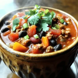 - Gemahlenes Truthahnfleisch: Dieses Fleisch macht das Chili leicht und gesund. Ich benutze 450 g. Es sorgt für eine schöne Textur. - Bohnen und Tomaten: Ich füge eine Dose schwarze Bohnen und eine Dose Kidneybohnen hinzu. Beide Bohnen sind gut für den Proteinbedarf. Eine Dose gewürfelte Tomaten mit grünen Chilis bringt Geschmack und Farbe. - Gewürze und Aromen: Gewürze bringen das Chili zum Leben. Ich benutze 2 Esslöffel Chilipulver, 1 Esslöffel Kreuzkümmel und 1 Esslöffel geräuchertes Paprikapulver. Cayennepfeffer passt gut dazu, aber nur nach Geschmack. Brauner Zucker rundet die Schärfe ab. Ich füge auch Salz und Pfeffer hinzu, um den Geschmack zu verbessern. Zusätzlich benötige ich Zwiebeln, Knoblauch, Paprika und Mais. Diese Zutaten sorgen für mehr Textur und Geschmack. Frischer Koriander oder Frühlingszwiebeln sind eine schöne Garnierung. 1. Erhitze in einer Pfanne 1 Esslöffel Olivenöl bei mittlerer Hitze. 2. Füge die gehackte Zwiebel, den Knoblauch und die gewürfelte Paprika hinzu. 3. Brate das Gemüse für etwa 5 Minuten, bis es weich und duftend ist. 4. Gib das gemahlene Truthahnfleisch in die Pfanne. 5. Brate es an, bis es gleichmäßig braun ist. 6. Teile das Fleisch mit einem Spatel in kleine Stücke. 7. Entferne überschüssiges Fett aus der Pfanne, falls nötig. 1. Übertrage die Truthahn-Mischung in den Slow Cooker. 2. Füge die schwarzen Bohnen, Kidneybohnen und gewürfelte Tomaten hinzu. 3. Gib den gefrorenen oder abgetropften Mais dazu. 4. Mische Chilipulver, Kreuzkümmel, geräuchertes Paprikapulver, Cayennepfeffer, braunen Zucker, Salz und Pfeffer hinein. 5. Rühre alle Zutaten gut um, bis sie gleichmäßig verteilt sind. 1. Decke den Slow Cooker ab. Stelle ihn auf niedrige Temperatur für 6 Stunden oder hohe Temperatur für 3 Stunden. 2. Nach dem Kochen probiere das Chili. 3. Passe die Würze nach deinem Geschmack an. 4. Wenn du ein dickflüssigeres Chili magst, koche es unbedeckt auf hoher Stufe für 30 Minuten weiter. 5. Serviere das Chili heiß. Garniere es mit frischem Koriander oder Frühlingszwiebeln, wenn du magst. Um das Beste aus deinem Chili herauszuholen, passe die Gewürze an. Du kannst mehr Chilipulver oder Cayennepfeffer hinzufügen, wenn du es schärfer magst. Für eine süßere Note, erhöhe den braunen Zucker. Experimentiere mit Gewürzen wie Oregano oder Thymian für neue Geschmäcker. Füge andere Zutaten hinzu, um neue Texturen und Aromen zu schaffen. Probiere Mais oder Zucchini. Auch frische Kräuter wie Koriander bringen Frische ins Gericht. Sei kreativ und mache das Chili zu deinem eigenen! Die Zubereitung ist einfach und schnell. Du benötigst nur 15 Minuten, um alles vorzubereiten. Nach dem Anbraten des Gemüses und der Truthahnmasse, kannst du alles in den Slow Cooker geben. Die Kochzeit beträgt entweder 6 Stunden auf niedriger oder 3 Stunden auf hoher Stufe. Wenn du wenig Zeit hast, kannst du das Chili auch am Vortag zubereiten. Lass es einfach im Kühlschrank abkühlen und erwärme es am nächsten Tag. Das Chili sieht toll aus in tiefen Schalen. Du kannst es mit frischem Koriander oder Frühlingszwiebeln garnieren. Ein Spritzer Limettensaft gibt einen frischen Kick. Serviere das Chili mit Reis, Tortilla Chips oder einem Stück Brot. Diese Beilagen ergänzen das Gericht perfekt und machen es noch leckerer! {{image_4}} Wenn du eine pflanzenbasierte Option möchtest, probiere diese Zutaten. Statt Truthahnfleisch kannst du Linsen oder schwarze Bohnen verwenden. Diese bieten viel Protein und einen tollen Geschmack. Tofu ist auch eine gute Wahl, wenn du eine andere Textur magst. Achte darauf, die Gewürze gut anzupassen. So bekommst du das perfekte Aroma. Die Gewürze machen den Unterschied in deinem Chili. Du kannst mit der Schärfe spielen. Wenn du es schärfer magst, füge mehr Cayennepfeffer hinzu. Für weniger Schärfe, reduziere die Menge. Experimentiere auch mit anderen Gewürzen, wie Oregano oder Zimt. Sie geben deinem Chili einen neuen Twist und viel Tiefe. Nutze lokale Zutaten, um frische Aromen zu erhalten. Bunte Paprika sind nicht nur lecker, sondern auch schön anzusehen. Du kannst gelbe, grüne oder rote Paprika verwenden. Sie bringen Farbe und Süße in dein Gericht. Denke auch an saisonale Produkte, um das Beste aus deinem Chili herauszuholen. Ich empfehle, das Chili in einem luftdichten Behälter zu lagern. So bleibt es frisch. Im Kühlschrank hält sich das Chili bis zu 4 Tage. Achten Sie darauf, dass der Behälter gut verschlossen ist. So vermeiden Sie Gerüche von anderen Lebensmitteln. Das Chili lässt sich hervorragend einfrieren. Verwenden Sie gefriergeeignete Behälter oder Beutel. Achten Sie darauf, etwas Platz für die Ausdehnung zu lassen. So bleibt die Konsistenz gut. Zum Auftauen legen Sie es einfach über Nacht in den Kühlschrank. Alternativ können Sie es auch in der Mikrowelle auftauen. Um das Chili wieder warm zu machen, haben Sie zwei gute Optionen: die Mikrowelle oder den Herd. In der Mikrowelle erwärmen Sie es in einem geeigneten Behälter. Stellen Sie die Leistung auf mittlere Stufe und rühren Sie zwischendurch um. Auf dem Herd erhitzen Sie das Chili in einer Pfanne bei mittlerer Hitze. Rühren Sie oft, damit es gleichmäßig warm wird. Um das Chili schärfer zu machen, füge einfach mehr Cayennepfeffer hinzu. Du kannst auch frische Chilis verwenden, wie Jalapeños oder Serranos. Diese geben nicht nur Schärfe, sondern auch tollen Geschmack. Denke daran, die Menge langsam zu erhöhen. So kannst du die Schärfe gut kontrollieren. Ja, du kannst andere Fleischsorten verwenden. Rinderhack oder Hähnchen sind gute Alternativen. Für eine leichtere Option wähle Pute oder Hähnchenbrust. Wenn du es vegetarisch magst, ersetze das Fleisch durch Linsen oder Tofu. Diese Optionen machen das Gericht gesund und lecker. Zu diesem Chili passen viele Beilagen gut. Einige meiner Favoriten sind: - Maisbrot - Reis - Tortilla-Chips - Guacamole - Frischer Salat Diese Beilagen machen dein Chili noch besser und bieten tolle Texturen. Probier sie aus und finde deine Lieblingskombination! Zusammenfassend haben wir die wichtigsten Zutaten und die Zubereitung von Chili betrachtet. Du hast gelernt, wie man die Aromen optimiert und verschiedene Varianten ausprobiert. Die Tipps zur Lagerung helfen dir, das Chili frisch zu halten. Denke daran, dass du mit unterschiedlichen Gewürzen und Zutaten experimentieren kannst, um dein Chili perfekt zu machen. Sei kreativ und genieße jede Mahlzeit!