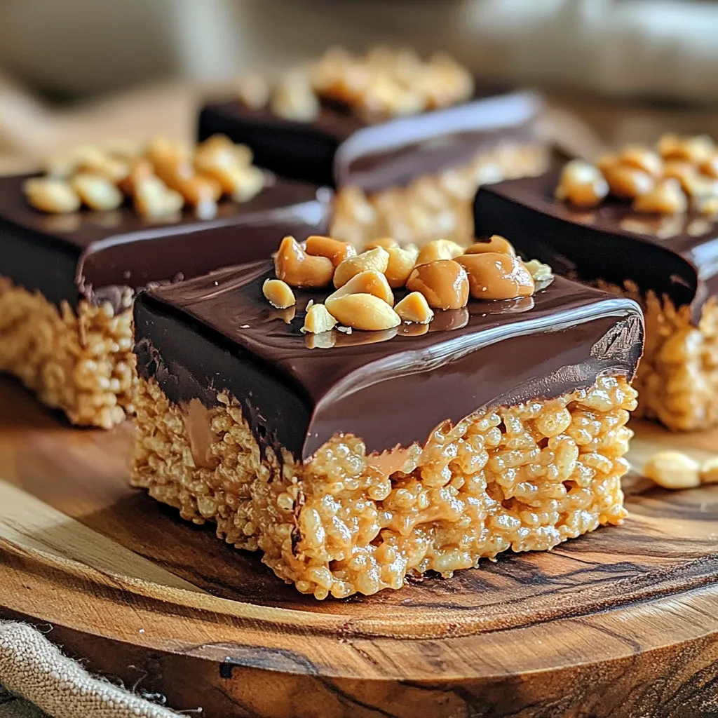 Um die No Bake Chocolate Peanut Butter Krispie Bars zu machen, brauchst du: - 2 Tassen knusprige Reisschalen - 1 Tasse cremige Erdnussbutter - 1 Tasse Honig oder Ahornsirup - 1 Tasse dunkle Schokoladenstückchen - 1 Teelöffel Vanilleextrakt - Eine Prise Salz Diese Zutaten vereinen sich zu einem köstlichen Snack. Für die Zubereitung benötigst du: - Ein mittelgroßer Topf - Eine große Rührschüssel - Ein Spatel - Eine 20x20 cm große Backform - Backpapier - Eine mikrowellengeeignete Schüssel Stelle sicher, dass du alles bereit hast, bevor du beginnst. Die Wahl der Zutaten kann den Geschmack verändern. Hier sind einige Tipps: - Verwende natürliche Erdnussbutter ohne Zucker. Das verbessert den Geschmack. - Für eine süßere Note kannst du Honig oder Ahornsirup verwenden. - Wähle hochwertige dunkle Schokoladenstückchen. Diese sollten mindestens 60% Kakao enthalten. - Für ein wenig Crunch kannst du auch geröstete Erdnüsse hinzufügen. Achte darauf, frische und hochwertige Zutaten zu verwenden, um das Beste aus deinem Rezept herauszuholen. Zuerst nimmst du einen mittleren Topf. Gib die cremige Erdnussbutter und den Honig oder Ahornsirup hinein. Setze den Topf auf niedrige Hitze. Rühre die Mischung ständig, bis sie schmilzt und gut vermischt ist. Achte darauf, dass sie nicht anbrennt. Wenn die Masse glatt ist, nimm den Topf vom Herd. Füge den Vanilleextrakt und eine Prise Salz hinzu und rühre gut um. Nimm nun eine große Rührschüssel. Gib die knusprigen Reisschalen in die Schüssel. Gieße die warme Erdnussbutter-Mischung über die Reisschalen. Nutze einen Spatel, um alles vorsichtig zu vermengen. Achte darauf, dass jede Reisschale gleichmäßig mit der Mischung bedeckt wird. Dies sorgt für den besten Geschmack und die beste Textur. Jetzt ist es Zeit für die Schokolade. Nimm eine mikrowellengeeignete Schüssel und gib die dunklen Schokoladenstückchen hinein. Erhitze die Schokolade in 30-Sekunden-Intervallen in der Mikrowelle. Rühre nach jeder Runde um, bis die Schokolade ganz geschmolzen ist. Gieße die geschmolzene Schokolade gleichmäßig über die Reismischung. Nutze den Spatel, um die Schokolade glatt zu streichen. Stelle die Form für mindestens eine Stunde in den Kühlschrank. So wird alles fest und lecker. Ein häufiger Fehler ist, die Erdnussbutter und den Honig zu heiß zu machen. Das kann die Mischung verbrennen. Rühren Sie ständig und halten Sie die Hitze niedrig. Ein weiterer Fehler ist, die Reisschalen nicht gut zu vermengen. Stellen Sie sicher, dass jede Schale gut mit der Erdnussbutter-Mischung bedeckt ist. Wenn die Schokolade nicht gleichmäßig schmilzt, versuchen Sie kleinere Portionen. Schmelzen Sie die Schokolade in kurzen Intervallen und rühren Sie gut um. Um die beste Textur zu erreichen, verwenden Sie frische Reisschalen. Ältere Schalen können weich werden. Achten Sie darauf, die Mischung gut in die Form zu drücken. Eine gleichmäßige Schicht sorgt für festere Riegel. Wenn Sie eine knackigere Textur mögen, fügen Sie einige Nüsse oder Samen hinzu. Geben Sie auch eine Prise Salz in die Erdnussbutter-Mischung für mehr Geschmack. Servieren Sie die Riegel auf einer schönen Platte. Drizzeln Sie etwas geschmolzene Schokolade darüber. Das sieht toll aus und schmeckt gut. Garnieren Sie die Riegel mit zerstoßenen Erdnüssen oder bunten Streuseln. So machen Sie die Riegel noch ansprechender. Für einen besonderen Touch können Sie frische Früchte oder Eis dazu anbieten. {{image_4}} Wenn du keine Erdnussbutter magst, gibt es tolle Alternativen. Mandelbutter ist eine beliebte Wahl. Sie hat einen milden Geschmack und funktioniert gut in diesem Rezept. Cashewbutter ist eine weitere gute Option. Sie hat eine cremige Textur und einen süßen Geschmack. Auch Sonnenblumenbutter ist eine großartige Wahl. Sie ist nussfrei und ideal für Allergiker. Um den Bars mehr Geschmack zu geben, kannst du viele Zutaten hinzufügen. Einige gehackte Nüsse bringen einen knusprigen Biss. Kokosraspeln verleihen eine tropische Note. Du kannst auch getrocknete Früchte wie Cranberries oder Rosinen hinzufügen. Diese geben zusätzliche Süße und Farbe. Wer es schokoladiger mag, kann Kakaopulver zur Erdnussbutter-Mischung hinzufügen. So wird der Geschmack noch intensiver. Für vegane Bars kannst du Honig durch Ahornsirup ersetzen. Achte darauf, dass die Schokoladenstückchen vegan sind. Wenn du glutenfrei essen möchtest, verwende glutenfreie Reisschalen. Diese sind eine gesunde und leckere Wahl. Du kannst auch andere glutenfreie Cerealien verwenden. So bleibt der Genuss ohne Gluten erhalten. Um die No Bake Chocolate Peanut Butter Krispie Bars frisch zu halten, lege sie in einen luftdichten Behälter. So bleiben sie knackig und lecker. Stelle den Behälter in den Kühlschrank. Vermeide die Nähe zu stark riechenden Lebensmitteln. Das kann den Geschmack beeinflussen. Die Riegel halten sich im Kühlschrank bis zu einer Woche. Nach ein paar Tagen können sie weicher werden. Um die beste Textur zu genießen, iss sie frisch. Wenn du sie länger aufbewahren möchtest, beachte die nächsten Tipps. Du kannst die Riegel auch einfrieren. Schneide sie in Portionen und lege sie in einen Gefrierbeutel. Achte darauf, die Luft herauszudrücken. So bleiben sie bis zu drei Monate haltbar. Zum Auftauen lege sie über Nacht in den Kühlschrank. So bleiben sie lecker und behalten ihre Form. Ja, Sie können die Riegel länger haltbar machen. Lagern Sie sie in einem luftdichten Behälter. So bleiben sie frisch. Kühlen Sie die Riegel, um ihre Textur zu bewahren. Sie können auch die Schokolade dünner machen. Dies hilft, die Riegel länger zu halten. Es gibt viele Wege, die Riegel anzupassen. Fügen Sie Nüsse oder Trockenfrüchte hinzu. Diese geben zusätzlichen Biss und Geschmack. Sie können auch andere Nussbutter nutzen, wie Mandelbutter. Experimentieren Sie mit verschiedenen Schokoladensorten, um neue Geschmäcker zu entdecken. Für die besten Schokoladenstückchen schauen Sie in gute Lebensmittelgeschäfte. Achten Sie auf Marken, die hochwertige Schokolade nutzen. Dunkle Schokolade mit hohem Kakaoanteil hat den besten Geschmack. Sie können auch online suchen. Viele Shops bieten eine große Auswahl an Schokoladenstückchen. Wir haben die notwendigen Zutaten und Utensilien für die Riegel besprochen. Du hast gelernt, wie man die Mischung vorbereitet und Schichten erstellt. Tipps helfen, Fehler zu vermeiden und die perfekte Textur zu erreichen. Variationen bieten dir kreative Wege, unsere Riegel anzupassen. Außerdem haben wir uns die besten Lagerungshinweise angesehen. Insgesamt bist du nun bereit, diese leckeren Riegel zu machen. Viel Spaß beim Ausprobieren!