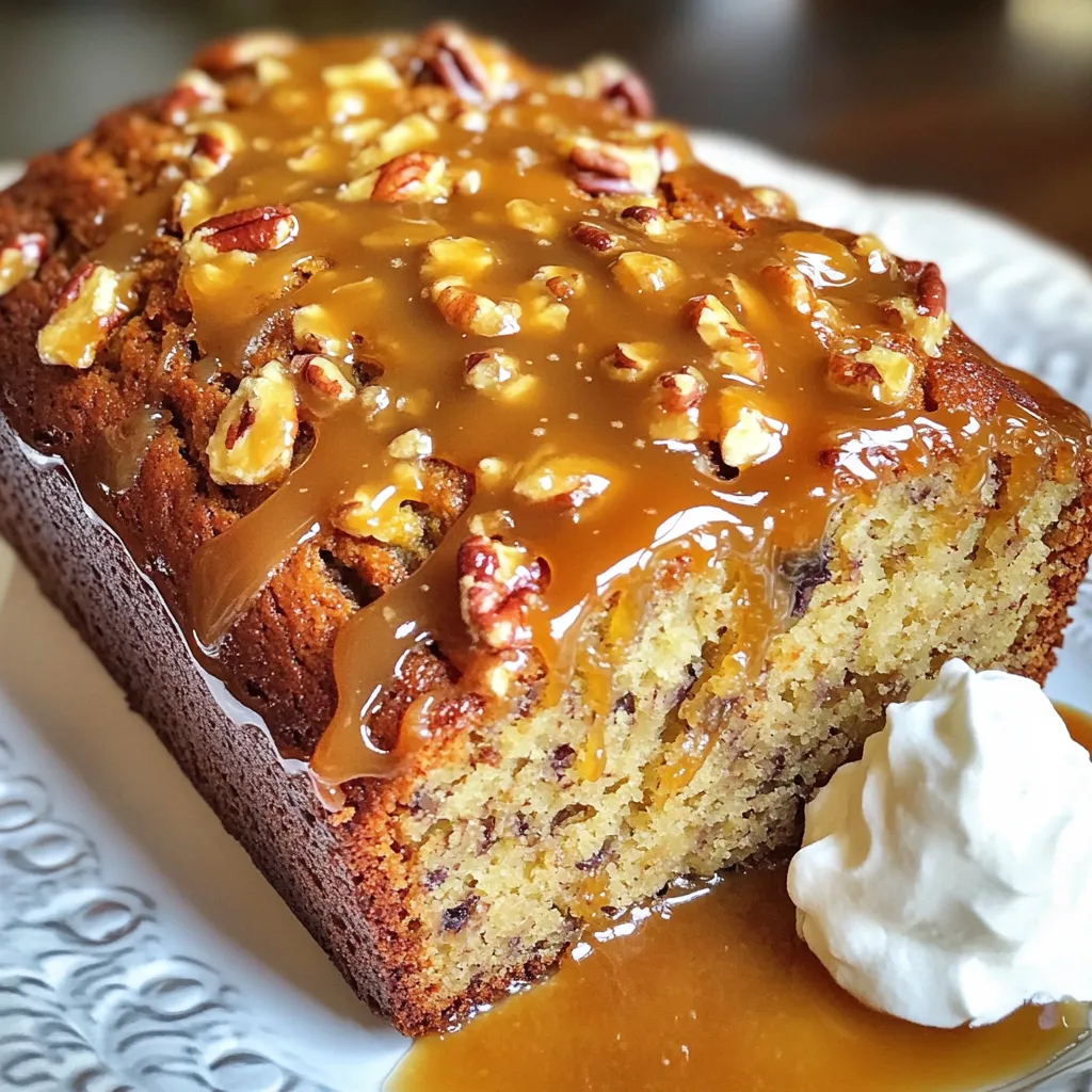 Für ein köstliches Karamell-Pekan-Bananenbrot brauchst du einige einfache Zutaten: - 3 reife Bananen, gut zerdrückt - 80 ml ungesalzene Butter, geschmolzen - 1 Teelöffel Vanilleextrakt - 200 g Kristallzucker - 1 Ei, verquirlt - 1 Teelöffel Backnatron - Eine Prise Salz - 190 g Weizenmehl (Typ 550) - 75 g gehackte Pekannüsse - 120 ml Karamellsauce (plus extra zum Drizzeln) Diese Zutaten sorgen für die perfekte Mischung aus Süße und Textur. Die reifen Bananen bringen Feuchtigkeit, während die Pekannüsse einen tollen Crunch bieten. Die Karamellsauce fügt eine extra süße Note hinzu. Wenn du nach Alternativen suchst, kannst du verschiedene Süßungsmittel verwenden. Honig oder Ahornsirup sind gute Optionen. Diese bringen einen anderen Geschmack, der sehr lecker sein kann. Anstatt ungesalzener Butter kannst du Kokosöl nutzen. Es gibt dem Brot einen feinen, tropischen Geschmack. Für dein Bananenbrot sind reife Bananen entscheidend. Achte darauf, dass sie viele braune Flecken haben. Je reifer die Bananen, desto süßer und aromatischer wird dein Brot. Wenn du grüne Bananen hast, lass sie einfach ein paar Tage bei Zimmertemperatur liegen. Sie reifen schnell nach und entwickeln einen tollen Geschmack. Heize deinen Ofen auf 175 °C vor. Achte darauf, dass er richtig heiß wird. Fette eine Kastenform von 23x13 cm gut ein. Alternativ kannst du Backpapier verwenden. Dadurch bleibt das Brot später nicht kleben. Dies ist ein wichtiger Schritt, um perfekte Scheiben zu bekommen. Beginne mit drei reifen Bananen. Zerdrücke sie gut in einer großen Rührschüssel. Füge 80 ml geschmolzene Butter hinzu. Rühre alles, bis die Masse cremig ist. Danach kommt das verquirlte Ei und 1 Teelöffel Vanilleextrakt dazu. Rühre gründlich, bis alles gut vermischt ist. Jetzt streue 1 Teelöffel Backnatron und eine Prise Salz darüber. Rühre erneut. Füge nun 190 g Weizenmehl nach und nach hinzu. Achte darauf, nicht zu lange zu mischen. So bleibt das Brot fluffig. Zuletzt hebe 75 g gehackte Pekannüsse und 120 ml Karamellsauce vorsichtig unter. Gieße den Teig in die vorbereitete Kastenform. Glätte die Oberfläche mit einem Spatel. Backe das Bananenbrot für 60-70 Minuten. Du weißt, dass es fertig ist, wenn ein Zahnstocher sauber herauskommt. Lass das Brot etwa 10-15 Minuten in der Form abkühlen. Danach lege es auf ein Kuchengitter. So kühlt es vollständig ab. Zum Schluss kannst du Karamellsauce drüberträufeln, um das Brot noch schmackhafter zu machen. Ein häufiger Fehler ist das Übermischen des Teigs. Wenn du das Weizenmehl hinzufügst, rühre nur so lange, bis alles vermischt ist. Zu viel Mischen kann das Brot hart machen. Achte auch darauf, die reifen Bananen gut zu zerdrücken. Klumpige Bananen können die Textur stören. Um dein Bananenbrot fluffig zu machen, verwende Zimmertemperatur-Eier. Kalte Eier können den Teig schwer machen. Du kannst auch einen Spritzer Zitronensaft hinzufügen. Das hilft, die Luftigkeit zu bewahren. Vergiss nicht, die Kastenform gut einzufetten oder mit Backpapier auszulegen. So backt das Brot gleichmäßig. Lass das Brot nach dem Backen vollständig abkühlen. Wickel es dann in Frischhaltefolie ein. So bleibt es weich und saftig. Du kannst das Brot auch in einem luftdichten Behälter aufbewahren. Das schützt vor Trockenheit. Wenn du das Brot länger aufbewahren möchtest, friere es ein. So bleibt der Geschmack frisch. {{image_4}} Schokoladenstückchen sind eine tolle Idee. Sie bringen eine süße Note in das Brot. Du kannst halbbittersüße oder milde Schokolade verwenden. Einfach 100 g Schokoladenstückchen in den Teig mischen, bevor du die Pekannüsse hinzufügst. Sie schmelzen beim Backen und machen das Brot noch köstlicher. Eine Prise Zimt oder Muskatnuss kann das Aroma verbessern. Diese Gewürze passen perfekt zu Bananen. Gib etwa einen Teelöffel Zimt oder eine Messerspitze Muskatnuss in den Teig. Das gibt dem Brot eine warme, gemütliche Note. Es ist eine einfache Möglichkeit, dein Bananenbrot aufzupeppen. Wenn du vegan kochen möchtest, gibt es einfache Anpassungen. Ersetze das Ei durch 60 ml Apfelmus oder einen reifen Bananen. Nutze pflanzliche Butter oder Kokosöl anstelle von ungesalzener Butter. Verwende eine vegane Karamellsauce. So bleibt dein Brot lecker und pflanzlich. Um dein Karamell-Pekan-Bananenbrot frisch zu halten, lagere es bei Raumtemperatur. Vermeide direkte Sonne und Wärmequellen. Ein luftdichter Behälter hilft, die Feuchtigkeit zu bewahren. Im Kühlschrank bleibt dein Bananenbrot etwa eine Woche frisch. Wickel es fest in Frischhaltefolie ein, um es vor dem Austrocknen zu schützen. Im Gefrierfach hält es bis zu drei Monate. Teile das Brot in Scheiben, bevor du es einfrierst. So kannst du später leicht eine Portion auftauen. Um das Bananenbrot aufzuwärmen, lege ein Stück in die Mikrowelle für 10-15 Sekunden. Alternativ kannst du es im Ofen bei 175 °C für 5-10 Minuten aufwärmen. So bleibt es weich und lecker. Träufle etwas Karamellsauce darüber für extra Genuss! Karamell-Pekan-Bananenbrot bleibt frisch, wenn du es richtig lagerst. In einem luftdichten Behälter hält es sich bei Zimmertemperatur bis zu 3 Tage. Wenn du es länger aufbewahren möchtest, lege es in den Kühlschrank. Dort bleibt es etwa eine Woche frisch. Du kannst das Brot auch einfrieren. In einem gefrierfesten Behälter bleibt es bis zu 3 Monate gut. Achte darauf, es gut einzupacken, um Gefrierbrand zu vermeiden. Ja, gefrorene Bananen sind perfekt für Karamell-Pekan-Bananenbrot. Sie sind oft sehr reif und süß. Lass sie zuerst bei Raumtemperatur auftauen. Danach zerdrücke sie einfach wie frische Bananen. Das macht das Brot saftig und geschmackvoll. Tatsächlich kann das Verwenden gefrorener Bananen den Geschmack sogar verstärken! Wenn du keine Pekannüsse hast oder magst, gibt es viele Alternativen. Du kannst Walnüsse verwenden, die einen ähnlichen Geschmack haben. Mandeln oder Haselnüsse sind auch gute Optionen. Für eine knusprige Textur sind sogar Sonnenblumenkerne eine tolle Wahl. Sei kreativ, um dein Bananenbrot zu personalisieren! Zusammengefasst haben wir alles Wichtige für leckeres Karamell-Pekan-Bananenbrot besprochen. Du hast die besten Zutaten kennengelernt, von der Zubereitung bis zur Lagerung. Außerdem gibt es viele Variationen, die dein Brot noch besser machen. Denke an unsere Tipps, um häufige Fehler zu vermeiden und die Frische zu maximieren. Jetzt bist du bereit, dein ganz eigenes Bananenbrot zu backen. Viel Spaß beim Ausprobieren!