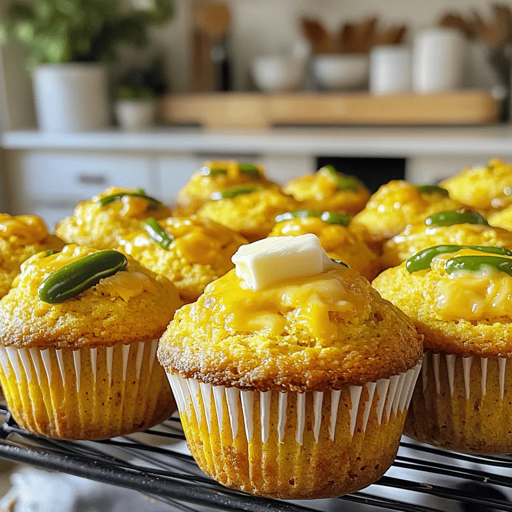 Für die Jalapeño Cheddar Cornbread Muffins brauchst du folgende Zutaten: - 1 Tasse Maismehl - 1 Tasse Weizenmehl - 1 Esslöffel Backpulver - 1/2 Teelöffel Salz - 1/4 Teelöffel schwarzer Pfeffer - 1 Tasse Buttermilch - 2 große Eier - 1/4 Tasse Honig - 1/4 Tasse geschmolzene Butter - 1 Tasse geriebener scharfer Cheddar-Käse - 2 frische Jalapeños, fein gehackt - 1/4 Tasse Frühlingszwiebeln, gehackt (optional) Diese Zutaten sorgen für den perfekten Geschmack und die richtige Textur. Du kannst einige Zutaten ersetzen, wenn du magst. Hier sind einige Vorschläge: - Maismehl: Verwende Glutenfreies Mehl für eine glutenfreie Option. - Weizenmehl: Vollkornmehl gibt mehr Nährstoffe und Ballaststoffe. - Buttermilch: Nutze Joghurt oder Milch mit einem Spritzer Zitrone. - Honig: Agavendicksaft ist eine gute Alternative für Süße. Diese Substitutionen helfen, die Muffins nach deinem Geschmack zu gestalten. Du kannst die Muffins noch interessanter machen. Hier sind einige Ideen: - Käse: Probiere Gouda oder Feta für einen anderen Geschmack. - Gemüse: Füge Mais oder Paprika hinzu, um mehr Farbe und Geschmack zu bekommen. - Kräuter: Frische Kräuter wie Koriander oder Petersilie geben frische Aromen. Mit diesen Kombinationen kannst du die Muffins leicht anpassen und neue Geschmäcker entdecken. Zuerst heizen Sie den Ofen auf 200 °C vor. Bereiten Sie eine Muffinform vor. Sie können Papierförmchen verwenden oder die Form einfetten. Das sorgt dafür, dass die Muffins nicht kleben. In einer großen Schüssel mischen Sie die trockenen Zutaten. Dazu gehören Maismehl, Weizenmehl, Backpulver, Salz und schwarzer Pfeffer. Verwenden Sie einen Schneebesen, um alles gut zu vermengen. In einer anderen Schüssel verquirlen Sie die Buttermilch, Eier, Honig und geschmolzene Butter. Mischen Sie die feuchten Zutaten gut. Gießen Sie die feuchten Zutaten in die Schüssel mit den trockenen Zutaten. Mischen Sie alles vorsichtig, bis es gerade verbunden ist. Einige Klumpen sind in Ordnung. Fügen Sie den geriebenen Cheddar-Käse, die gehackten Jalapeños und die Frühlingszwiebeln hinzu. Heben Sie die Zutaten vorsichtig unter, um sie gleichmäßig zu verteilen. Nehmen Sie einen Löffel und füllen Sie den Teig in die Muffinform. Füllen Sie jede Vertiefung zu etwa 2/3. So haben die Muffins Platz zum Aufgehen. Backen Sie die Muffins für 15 bis 20 Minuten. Sie sind fertig, wenn sie goldbraun sind. Ein Zahnstocher sollte sauber herauskommen, wenn Sie ihn in die Mitte stecken. Lassen Sie die Muffins ein paar Minuten in der Form abkühlen. Danach legen Sie sie auf ein Kuchengitter zum vollständigen Abkühlen. Ein häufiger Fehler ist, den Teig zu lange zu mischen. Mischen Sie ihn nur so lange, bis die Zutaten zusammenkommen. Klumpen sind okay. Achten Sie darauf, die Jalapeños und den Käse vorsichtig unterzuheben, damit der Teig nicht überarbeitet wird. Ein anderer Fehler ist, die Muffinförmchen zu voll zu füllen. Lassen Sie etwas Platz, damit die Muffins aufgehen können. Backen Sie die Muffins bei 200 °C für 15 bis 20 Minuten. Prüfen Sie sie nach 15 Minuten. Stecken Sie einen Zahnstocher in die Mitte. Wenn er sauber herauskommt, sind die Muffins fertig. Sie sollten goldbraun sein. Der Ofen sollte vorgeheizt sein, um gleichmäßiges Backen zu gewährleisten. Servieren Sie die Muffins warm. Ein Stück Butter oben drauf macht sie noch besser. Sie passen gut zu Chili oder einer warmen Suppe. Fügen Sie etwas frische Kräuter hinzu, um die Präsentation zu verbessern. Diese Muffins sind auch ein toller Snack oder ein Beilage zu jedem Essen. {{image_4}} Die Schärfe der Muffins ist wichtig. Sie können die Anzahl der Jalapeños ändern. Für weniger Schärfe entfernen Sie die Samen und die weißen Innenteile. Mögen Sie es schärfer? Fügen Sie mehr Jalapeños hinzu oder verwenden Sie andere scharfe Chilis. Auch Chipotle-Pulver kann eine gute Wahl sein, wenn Sie einen rauchigen Geschmack mögen. So können Sie Ihre Muffins nach Ihrem Geschmack anpassen. Cheddar-Käse ist großartig, aber nicht die einzige Option. Probieren Sie auch Gouda oder Mozzarella. Diese Käse schmelzen gut und geben einen anderen Geschmack. Für eine würzige Note verwenden Sie Pepper Jack. Experimentieren Sie mit verschiedenen Käsesorten, um neue Geschmäcker zu entdecken. Zusätzliches Gemüse macht die Muffins noch besser. Zucchini oder Paprika passen gut dazu. Diese Zutaten fügen Feuchtigkeit und Geschmack hinzu. Gewürze wie Kreuzkümmel oder Knoblauchpulver können ebenfalls die Aromen verbessern. Fühlen Sie sich frei, kreativ zu sein und Ihre Lieblingszutaten hinzuzufügen. Jedes Mal, wenn Sie variieren, wird es ein neues Geschmackserlebnis! Um die Jalapeño Cheddar Cornbread Muffins frisch zu halten, lege sie in einen luftdichten Behälter. So bleiben sie weich und lecker. Du kannst sie bei Raumtemperatur aufbewahren. Sie halten dort bis zu drei Tage. Wenn du sie länger aufbewahren möchtest, solltest du sie im Kühlschrank lagern. So bleiben sie bis zu einer Woche frisch. Das Einfrieren der Muffins ist einfach und effektiv. Lass die Muffins zuerst vollständig abkühlen. Danach lege sie in einen gefrierfesten Beutel oder Behälter. Achte darauf, die Luft herauszudrücken, um Gefrierbrand zu vermeiden. Die Muffins können bis zu zwei Monate im Gefrierfach bleiben. Zum Auftauen nimm sie einfach aus dem Gefrierfach und lasse sie bei Raumtemperatur stehen. Um die Muffins aufzuwärmen, gibt es verschiedene Optionen. Du kannst sie im Ofen bei 175 °C für etwa 10 Minuten aufwärmen. So bleiben sie knusprig. Alternativ kannst du die Mikrowelle nutzen. Erwärme sie dort für 20-30 Sekunden. Achte darauf, dass sie nicht zu trocken werden. Serviere sie warm für den besten Geschmack! Die Muffins sind bei Raumtemperatur etwa 3 bis 5 Tage haltbar. Lagern Sie sie in einem luftdichten Behälter. So bleibt die Textur weich. Wenn Sie sie länger aufbewahren wollen, frieren Sie sie ein. Eingefroren halten sie bis zu 3 Monate. Ja, Sie können die Muffins vegan machen. Ersetzen Sie die Buttermilch durch pflanzliche Milch und fügen Sie einen Esslöffel Essig hinzu, um einen ähnlichen Effekt zu erzielen. Verwenden Sie Leinsamen oder Chia-Samen als Ei-Ersatz. Das funktioniert gut und gibt den Muffins eine gute Konsistenz. Diese Muffins passen hervorragend zu Chili oder einer herzhaften Suppe. Sie können auch einen kleinen Klecks Butter daraufgeben. Frische Kräuter wie Koriander oder Petersilie bringen zusätzlichen Geschmack. Diese Kombinationen machen das Essen noch besser. Im Artikel haben wir alle wichtigen Punkte für Jalapeño Cheddar Cornbread Muffins behandelt. Wir haben die Zutaten aufgelistet, inklusive Alternativen und passende Geschmackskombinationen. Zudem gab es eine klare Anleitung zum Backen und hilfreiche Tipps, um Fehler zu vermeiden. Variationen und Lagerungshinweise helfen, die Muffins frisch zu halten. Denke daran, mit Gewürzen und Käsesorten zu experimentieren. So machst du dein Rezept einzigartig. Mit diesen Infos bist du bereit, köstliche Muffins zu backen!