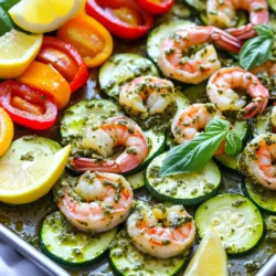 - 450 g große Garnelen, geschält und entdarmt - 2 mittelgroße Zucchini, in Halbmonde geschnitten - 1 Paprika (nach Wahl), in Streifen geschnitten - 240 ml Kirschtomaten, halbiert Die Garnelen sind zart und voller Geschmack. Zucchini bringt Frische und eine schöne Textur. Paprika fügt Süße und Farbe hinzu. Kirschtomaten machen das Gericht saftig und lecker. - 60 ml Pesto (fertig gekauft oder hausgemacht) - 45 ml Olivenöl - 2 Knoblauchzehen, fein gehackt - Salz und Pfeffer nach Geschmack Pesto ist der Star, der alles verbindet. Es gibt dem Gericht einen italienischen Flair. Olivenöl sorgt für einen leichten Geschmack und hilft beim Braten. Knoblauch bringt einen tollen Duft und Geschmack mit. - Frische Basilikumblätter zum Garnieren - Zitronenschnitze zum Servieren Das Garnieren mit frischem Basilikum macht das Gericht lebendig. Zitronenschnitze fügen Frische hinzu und heben die Aromen hervor. Es ist eine einfache Möglichkeit, das Gericht zu verbessern und jedem Bissen mehr Geschmack zu geben. Heize deinen Ofen auf 200 °C (400 °F) vor. Diese Temperatur sorgt dafür, dass die Garnelen zart werden und das Gemüse schön röstet. Wenn der Ofen die richtige Temperatur erreicht hat, bist du bereit für den nächsten Schritt. Nimm eine große Schüssel. Gib die geschälten Garnelen, die Zucchini-Halbmonde, die Paprika-Streifen und die halbierten Kirschtomaten hinein. Füge die fein gehackten Knoblauchzehen, das Olivenöl und das Pesto hinzu. Mische alles gut durch. Achte darauf, dass die Garnelen und das Gemüse gleichmäßig mit dem Pesto bedeckt sind. Das sorgt für Geschmack in jedem Bissen. Lege ein großes Backblech mit Backpapier aus. Verteile die Pesto-Garnelen und das Gemüse gleichmäßig darauf. Achte darauf, dass nichts übereinanderliegt. So wird alles gleichmäßig gar. Würze die Mischung nach deinem Geschmack mit Salz und Pfeffer. Jetzt ist alles bereit für den Ofen. Die Garnelen sind der Star dieses Gerichts. Um sie perfekt zuzubereiten, achte auf die Garzeit. Backe sie bei 200 °C für 12-15 Minuten. Sie sind fertig, wenn sie rosa und fest sind. Überbacke sie nicht, da sie sonst zäh werden. Halte die Temperatur konstant, damit sie gleichmäßig garen. Das Gemüse macht das Gericht bunt und lecker. Schneide die Zucchini in Halbmonde. Achte darauf, dass sie gleich groß sind. So garen sie gleichmäßig. Die Paprika sollte in Streifen sein, um einen schönen Biss zu haben. Halbiere die Kirschtomaten, damit sie ihren Saft abgeben. All diese Tricks helfen, das Gemüse perfekt zu garen. Pesto bringt Geschmack in das Gericht. Du kannst es selbst machen oder fertig kaufen. Selbstgemachtes Pesto hat oft mehr Geschmack. Probiere verschiedene Nüsse oder Kräuter, um deinen eigenen Stil zu finden. Bei gekauftem Pesto achte auf die Zutaten. Wähle Marken ohne Zusatzstoffe, um die beste Qualität zu bekommen. {{image_4}} Wenn Sie die Garnelen ersetzen möchten, probieren Sie Tofu oder Kichererbsen. Tofu nimmt den Geschmack von Pesto gut auf. Schneiden Sie ihn in Würfel und braten Sie ihn vorher an. Kichererbsen bringen eine nussige Note. Sie sind proteinreich und passen gut zu Gemüse. Zucchini ist toll, aber Sie können auch andere Gemüse verwenden. Paprika ist eine gute Wahl. Brokkoli und grüne Bohnen bringen Farbe und Textur. Achten Sie auf saisonales Gemüse. Im Sommer sind Auberginen und Paprika frisch und lecker. Im Herbst sind Kürbis und Wurzelgemüse ideal. Experimentieren Sie mit Kräutern und Gewürzen. Fügen Sie italienische Kräuter wie Oregano oder Thymian hinzu. Für einen scharfen Kick probieren Sie Chili-Flocken. Frisches Basilikum bringt Frische. Sie können auch geriebenen Parmesan hinzufügen, um mehr Geschmack zu geben. Bewahre die Reste von Blech-Pfanne Pesto Garnelen & Zucchini in einem luftdichten Behälter auf. Der Kühlschrank ist eine gute Option für die kurzfristige Lagerung. Du kannst die Reste bis zu drei Tage im Kühlschrank lassen. Wenn du mehr Zeit brauchst, kannst du die Reste auch im Gefrierschrank aufbewahren. In einem gefrierfesten Behälter halten sie bis zu drei Monate. Die beste Methode zum Aufwärmen ist der Ofen. Heize den Ofen auf 175 °C vor und lege die Reste auf ein Backblech. Backe sie für etwa 10 Minuten, bis sie warm sind. Du kannst auch die Mikrowelle nutzen. Stelle sie auf mittlere Leistung und erwärme die Reste in kurzen Abständen von 30 Sekunden. Rühre zwischendurch um, damit sie gleichmäßig warm werden. Die Reste sind im Kühlschrank etwa drei Tage haltbar. Wenn du sie im Gefrierschrank aufbewahrst, halte dich an die drei Monate. Achte darauf, die Reste gut zu verpacken, damit sie nicht austrocknen. Wenn du Anzeichen von Gefrierbrand siehst, solltest du die Reste nicht mehr essen. Die Zubereitung dauert insgesamt nur 25 Minuten. Sie brauchen 10 Minuten für die Vorbereitung. Das Kochen im Ofen dauert 12 bis 15 Minuten. So können Sie schnell eine leckere Mahlzeit zubereiten. Ja, Sie können das Rezept im Voraus zubereiten. Mischen Sie die Garnelen und das Gemüse mit dem Pesto. Decken Sie die Schüssel ab und stellen Sie sie in den Kühlschrank. Bereiten Sie das Gericht bis zu 24 Stunden vor. So sparen Sie Zeit am Kochtag. Zu diesem Gericht passen viele Beilagen gut. Hier sind einige Vorschläge: - Reis: Einfacher, gekochter Reis ergänzt die Aromen. - Quinoa: Nussiger Quinoa bringt eine tolle Textur. - Salat: Ein frischer grüner Salat sorgt für einen leichten Kontrast. - Brot: Ein Stück knuspriges Baguette ist ideal zum Dippen. Wählen Sie die Beilage, die Ihnen am besten gefällt! In diesem Blogbeitrag haben wir die Zutaten und Schritte für ein einfaches Garnelen-Gericht besprochen. Du lernst, wie du Garnelen und Gemüse mit Pesto vermengst und sie perfekt zubereitest. Wir haben Tipps für Variationen gegeben und erklärt, wie du Reste aufbewahren kannst. Egal, ob du dein Gericht anpassen oder neue Zutaten ausprobieren möchtest, die Möglichkeiten sind endlos. Mach dieses Rezept zu deinem eigenen und genieße leckere Mahlzeiten!