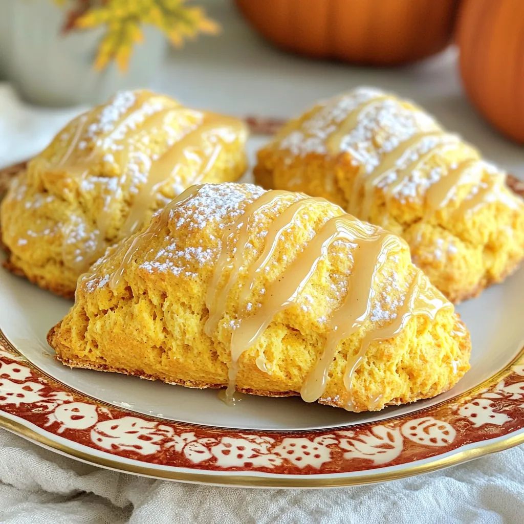 Für die Scones benötigen Sie: - 2 Tassen Weizenmehl - 1/2 Tasse brauner Zucker, gepackt - 1 Esslöffel Backpulver - 1/2 Teelöffel Natron - 1/2 Teelöffel Salz - 1 Teelöffel gemahlener Zimt - 1/2 Teelöffel gemahlene Muskatnuss - 1/4 Teelöffel gemahlener Ingwer - 1/2 Tasse ungesalzene Butter, kalt und gewürfelt - 1 Tasse reines Kürbispüree - 1/4 Tasse Schlagsahne - 1 großes Ei - 1 Teelöffel Vanilleextrakt Diese Zutaten bilden die Basis für einen köstlichen Scone. Das Kürbispüree gibt den Scones eine feuchte Textur und einen tollen Geschmack. Die Gewürze bringen eine warme Note, die perfekt für den Herbst ist. Für die Glasur brauchen Sie: - 1 Tasse Puderzucker - 2 Esslöffel Ahornsirup - 1 Esslöffel Milch Die Glasur macht die Scones noch leckerer. Der Ahornsirup sorgt für einen süßen und leicht nussigen Geschmack, der gut zum Kürbis passt. Für Allergiker gibt es einige Alternativen: - Verwenden Sie glutenfreies Mehl, um die Scones glutenfrei zu machen. - Ersetzen Sie die Butter durch pflanzliche Margarine für eine vegane Option. - Nutzen Sie eine pflanzliche Sahne oder Mandelmilch anstelle von Schlagsahne und Milch. - Verwenden Sie einen Ei-Ersatz, wie Apfelmus oder Leinsamen, wenn Sie keine Eier essen können. Diese Alternativen helfen jedem, die Scones zu genießen. Egal, ob Sie Allergien haben oder spezielle Diäten einhalten, diese Rezepte sind anpassbar. Bevor wir beginnen, heizen Sie den Ofen auf 220°C vor. Legen Sie ein Backblech mit Backpapier aus. Dies verhindert, dass die Scones festkleben. Stellen Sie alle Zutaten bereit, um den Prozess zu erleichtern. In einer großen Schüssel vermischen Sie die trockenen Zutaten. Nehmen Sie 2 Tassen Weizenmehl, 1/2 Tasse braunen Zucker, 1 Esslöffel Backpulver, 1/2 Teelöffel Natron, 1/2 Teelöffel Salz, 1 Teelöffel Zimt, 1/2 Teelöffel Muskatnuss und 1/4 Teelöffel Ingwer. Rühren Sie alles gut um. Fügen Sie 1/2 Tasse kalte, gewürfelte Butter hinzu. Arbeiten Sie die Butter mit den Fingern oder einem Teigmischer ein, bis die Mischung krümelig aussieht. In einer separaten Schüssel vermengen Sie 1 Tasse Kürbispüree, 1/4 Tasse Schlagsahne, 1 großes Ei und 1 Teelöffel Vanilleextrakt. Rühren Sie, bis die Mischung glatt ist. Gießen Sie die Kürbismischung in die Mehlmischung. Rühren Sie vorsichtig, bis alles gerade so vermischt ist. Achten Sie darauf, den Teig nicht zu übermixen. Kippen Sie den Teig auf eine bemehlte Fläche und kneten Sie ihn sanft. Formen Sie ihn zu einem 2,5 cm dicken Kreis. Schneiden Sie den Teig in 8 Keile mit einem scharfen Messer oder Pizzaschneider. Legen Sie die Keile auf das Backblech. Backen Sie die Scones 15-18 Minuten lang. Sie sind fertig, wenn sie goldbraun sind. Lassen Sie die Scones auf dem Blech abkühlen. Bereiten Sie die Glasur vor, während die Scones abkühlen. Mischen Sie 1 Tasse Puderzucker, 2 Esslöffel Ahornsirup und 1 Esslöffel Milch in einer kleinen Schüssel. Rühren Sie, bis die Mischung glatt ist. Träufeln Sie die Glasur über die Scones und lassen Sie sie einige Minuten anziehen. Servieren Sie die Scones warm oder bei Raumtemperatur. Sie sind perfekt für einen gemütlichen Nachmittag oder als leckeres Frühstück. Viele Menschen machen Fehler, wenn sie Scones backen. Ein häufiger Fehler ist, den Teig zu übermixen. Das macht die Scones zäh und hart. Mischen Sie die Zutaten nur so lange, bis sie gerade verbunden sind. Ein weiterer Fehler ist, die Butter nicht kalt genug zu verwenden. Kalte Butter sorgt für flauschige Scones. Achten Sie darauf, die Butter direkt aus dem Kühlschrank zu verwenden. Um perfekte Scones zu backen, müssen Sie einige Dinge beachten. Verwenden Sie frische Zutaten, das macht einen großen Unterschied. Messen Sie das Mehl genau, um die richtige Konsistenz zu erreichen. Achten Sie darauf, den Ofen vorzuheizen. Das sorgt für eine gleichmäßige Wärme. Backen Sie die Scones, bis sie goldbraun sind. Lassen Sie sie nach dem Backen etwas abkühlen, bevor Sie die Glasur hinzufügen. Die Präsentation ist wichtig. Arrangieren Sie die Scones auf einem schönen Teller. Garnieren Sie sie mit frischer Minze oder einer leichten Staubzuckerbestäubung. Diese kleinen Details machen einen großen Unterschied. Servieren Sie die Scones warm oder bei Raumtemperatur. Sie passen gut zu Tee oder Kaffee. Ein schöner Tee macht das Erlebnis noch besser. {{image_4}} Sie können diese Scones leicht anpassen. Fügen Sie Nüsse oder Schokoladenstückchen hinzu. Walnüsse oder Pekannüsse passen gut. Sie bringen einen schönen Crunch. Dunkle Schokoladenstückchen machen die Scones süßer. Geben Sie etwa 1/2 Tasse Nüsse oder Schokolade zur Teigmischung. Mischen Sie alles vorsichtig, damit die Stücke gleichmäßig verteilt sind. Für eine glutenfreie Option verwenden Sie glutenfreies Mehl. Achten Sie darauf, dass die Mischung gut funktioniert. Sie können auch eine Mischung aus Mandel- und Kokosmehl verwenden. Die Textur wird leicht anders sein, aber die Scones bleiben lecker. Ersetzen Sie das Weizenmehl durch die gleiche Menge glutenfreies Mehl. Der Rest des Rezepts bleibt gleich. Fügen Sie saisonale Aromen für einen speziellen Touch hinzu. Zum Beispiel können Sie Muskatnuss oder Nelken verwenden. Diese Gewürze bringen Wärme und Tiefe. Experimentieren Sie mit Apfel oder Cranberry für einen fruchtigen Geschmack. Ein Spritzer Zitrone kann die Aromen aufhellen. Fühlen Sie sich frei, kreativ zu sein und die Scones nach Ihrem Geschmack zu gestalten. Um die Scones frisch zu halten, lege sie in einen luftdichten Behälter. Du kannst sie auch in Frischhaltefolie einwickeln. So bleiben sie weich und lecker. Lagere die Scones bei Raumtemperatur, nicht im Kühlschrank. Die Kälte kann die Textur verändern. Wenn du die Scones aufwärmen möchtest, benutze den Ofen oder die Mikrowelle. Im Ofen erwärmst du sie bei 180°C für etwa 5-10 Minuten. Das macht sie warm und knusprig. In der Mikrowelle reicht eine kurze Zeit von 15-20 Sekunden. Achte darauf, dass sie nicht zu trocken werden. Die Scones halten sich bei Raumtemperatur bis zu drei Tage. Wenn du sie länger aufbewahren möchtest, friere sie ein. Eingefroren bleiben sie bis zu drei Monate frisch. Achte darauf, sie gut einzupacken, damit sie keinen Frostgeschmack annehmen. Die Gesamtzubereitungszeit für die Ahorn-Glasierte Kürbis-Scones beträgt etwa 40 Minuten. Davon benötigen Sie 20 Minuten für die Vorbereitung und 15 bis 18 Minuten für das Backen. Diese Scones sind schnell und einfach zuzubereiten. Sie eignen sich perfekt, wenn Sie einen Snack oder ein Frühstück planen. Ja, Sie können die Scones im Voraus zubereiten. Bereiten Sie den Teig vor und schneiden Sie die Scones. Legen Sie sie auf ein Blech und decken Sie sie ab. Sie können sie im Kühlschrank bis zu 24 Stunden aufbewahren. Backen Sie die Scones einfach, wenn Sie bereit sind, sie zu servieren. So haben Sie frische Scones ohne viel Aufwand. Zu den Ahorn-Glasierten Kürbis-Scones passen viele Beilagen. Hier sind einige meiner Favoriten: - Butter: Ein Stück frische Butter macht die Scones noch köstlicher. - Sahne: Schlagsahne ist eine tolle Ergänzung für einen süßen Genuss. - Früchte: Servieren Sie die Scones mit frischen Äpfeln oder Birnen. - Käse: Ein milder Käse kann einen tollen Kontrast bieten. - Tee oder Kaffee: Ein warmes Getränk rundet das Erlebnis ab. Diese Beilagen machen Ihre Scones noch besser und sind einfach zu kombinieren. Scones sind einfach und lecker. Du hast die Zutaten, die Zubereitung und die besten Tipps gelernt. Denk daran, auch Variationen auszuprobieren. Ob mit Nüssen, glutenfrei oder saisonal – die Möglichkeiten sind groß! Lagere sie richtig, damit sie frisch bleiben. So wird jeder Bissen zum Genuss. Du kannst nun mit Selbstvertrauen Scones backen und deine eigenen Kreationen schaffen. Viel Spaß beim Ausprobieren!