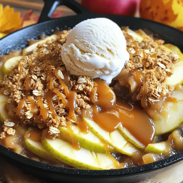 Für den perfekten Karamell-Apfel-Crisp brauchen Sie einige Hauptzutaten. Diese Zutaten bringen den Geschmack und die Textur, die dieses Dessert so besonders machen. Hier sind die wichtigsten: - 4 große Äpfel (Granny Smith oder Honeycrisp), geschält und in Scheiben geschnitten - 1 Tasse brauner Zucker - 1/2 Tasse Kristallzucker - 1 Teelöffel Zimt - 1/4 Teelöffel Muskatnuss - 1 Esslöffel Zitronensaft - 1/4 Tasse Butter Die Äpfel sind die Hauptdarsteller. Granny Smith bietet eine schöne Säure, während Honeycrisp Süße bringt. Der braune Zucker sorgt für Karamellgeschmack. Butter gibt dem Crisp einen reichhaltigen, köstlichen Geschmack. Gewürze spielen eine große Rolle in diesem Rezept. Sie verleihen dem Crisp Tiefe und Wärme. Hier sind die Gewürze, die Sie benötigen: - 1 Teelöffel Zimt - 1/4 Teelöffel Muskatnuss Zimt ist klassisch für Apfelgerichte. Muskatnuss gibt eine sanfte, würzige Note. Zusammen mit dem Zitronensaft helfen sie, die Äpfel zu heben und ihr Aroma zu verbessern. Wenn Sie zusätzliche Textur möchten, fügen Sie Nüsse hinzu. Diese Zutaten sind nicht notwendig, aber sie machen den Crisp noch besser: - 1/2 Tasse gehackte Pekannüsse oder Walnüsse (optional) Nüsse bringen einen schönen Crunch ins Spiel. Sie geben dem Dessert mehr Biss und machen es interessanter. Wenn Sie keine Nüsse mögen, können Sie diese auch weglassen. Die Kombination all dieser Zutaten ergibt einen köstlichen Karamell-Apfel-Crisp, der warm serviert wird und einfach unwiderstehlich ist! Um die Äpfel vorzubereiten, wähle vier große Äpfel aus. Granny Smith oder Honeycrisp sind ideal. Schäle die Äpfel und schneide sie in Scheiben. In einer großen Schüssel vermenge die Apfelscheiben mit einer Tasse braunem Zucker, einer halben Tasse Kristallzucker, einem Teelöffel Zimt, einer viertel Teelöffel Muskatnuss und einem Esslöffel Zitronensaft. Rühre alles gut um, bis die Äpfel gleichmäßig bedeckt sind. Erhitze eine große, ofenfeste Pfanne bei mittlerer Hitze und schmelze eine viertel Tasse Butter. Wenn die Butter geschmolzen ist, füge die vorbereiteten Äpfel hinzu. Brate die Äpfel für etwa fünf bis sieben Minuten an. Rühre dabei gelegentlich um. Die Äpfel sollten weich werden, aber noch etwas Biss haben. Diese Mischung wird die Basis für deinen köstlichen Crisp. In einer separaten Schüssel vermische eine Tasse Haferflocken, eine Tasse Weizenmehl, eine halbe Teelöffel Backpulver und eine halbe Teelöffel Salz. Wenn du magst, füge eine halbe Tasse gehackte Pekannüsse oder Walnüsse hinzu. Diese Zutaten geben der Mischung eine schöne Textur. Streue die Hafermischung gleichmäßig über die vorgegarte Apfelmischung in der Pfanne. Achte darauf, dass die Äpfel vollständig bedeckt sind. Um den perfekten Karamell-Apfel-Crisp zu machen, habe ich einige einfache Tipps. Wählen Sie die besten Äpfel aus. Granny Smith oder Honeycrisp geben den besten Geschmack. Schneiden Sie die Äpfel gleichmäßig. Das sorgt für ein gleichmäßiges Garen. Wenn Sie die Äpfel mit Zitronensaft mischen, bleibt die Farbe frisch. Achten Sie darauf, die Mischung gut zu vermengen. Das sorgt dafür, dass jeder Bissen süß und würzig ist. Die Wahl der Apfelsorte macht einen großen Unterschied. Jede Sorte hat ihren eigenen Geschmack. Granny Smith gibt eine schöne Säure. Honeycrisp hat eine süße und knackige Textur. Sie können auch eine Mischung verwenden. Probieren Sie auch Fuji oder Braeburn für eine süßere Note. Verschiedene Sorten bringen mehr Tiefe in das Gericht. Das macht das Essen aufregend und lecker. Nüsse können eine schöne Textur hinzufügen. Pekannüsse sind eine gute Wahl für ihren milden Geschmack. Walnüsse geben einen leicht bitteren Kontrast. Wenn Sie Nüsse verwenden, hacken Sie sie grob. So bleibt der Biss im Crisp. Sie können die Nüsse auch weglassen, wenn Sie Allergien haben. Achten Sie darauf, die Nüsse in die Hafermischung zu integrieren. Das sorgt für eine gleichmäßige Verteilung im Gericht. {{image_4}} Wenn Sie eine vegane Version machen möchten, gibt es tolle Alternativen. Ersetzen Sie die Butter einfach durch Kokosöl oder vegane Margarine. Für den braunen Zucker verwenden Sie Rohrohrzucker oder Agavendicksaft. Diese Optionen geben Ihnen den gleichen süßen Geschmack ohne tierische Produkte. Fügen Sie Ihrer Mischung zusätzliche Früchte hinzu. Birnen passen wunderbar zu Äpfeln. Sie können auch Beeren wie Himbeeren oder Heidelbeeren verwenden. Diese Früchte bringen mehr Farbe und Geschmack in Ihr Dessert. Experimentieren Sie mit verschiedenen Obstsorten für neue Aromen. Für eine glutenfreie Variante ersetzen Sie das Weizenmehl durch Mandelmehl oder glutenfreies Mehl. Achten Sie darauf, dass alle anderen Zutaten ebenfalls glutenfrei sind. So können Sie den Karamell-Apfel-Crisp genießen, ohne sich um Gluten sorgen zu müssen. Wenn du Reste von deinem Karamell-Apfel-Crisp hast, lagere sie in einem luftdichten Behälter. So bleiben die Äpfel frisch und die Kruste knusprig. Stelle den Behälter in den Kühlschrank. So hält sich der Crisp bis zu drei Tage. Wenn du die Kruste weich findest, kannst du sie einfach kurz aufbacken. Du kannst die Mischung auch einfrieren. Fülle den Crisp in einen gefriergeeigneten Behälter. Achte darauf, die Mischung gut abzudecken. So bleibt der Geschmack erhalten. Du kannst den Crisp bis zu drei Monate im Gefrierfach lagern. Zum Auftauen, lasse ihn über Nacht im Kühlschrank. Um den Crisp wieder aufzuwärmen, heize den Ofen auf 175°C vor. Gib den Crisp in eine ofenfeste Form und backe ihn etwa 15 bis 20 Minuten. So wird er wieder warm und knusprig. Serviere ihn mit einer Kugel Vanilleeis für einen extra Leckerbissen. Karamell-Apfel-Crisp hält sich gut. Du kannst ihn bis zu fünf Tage im Kühlschrank aufbewahren. Achte darauf, ihn in einem luftdichten Behälter zu lagern. So bleibt er frisch und lecker. Wenn du ihn länger aufbewahren möchtest, friere ihn einfach ein. Das schmeckt auch nach ein paar Wochen noch gut. Ja, du kannst das Rezept im Voraus zubereiten. Bereite die Äpfel und die Haferflocken-Mischung einen Tag vorher vor. Lagere alles getrennt im Kühlschrank. Am Tag des Servierens, füge die Haferflocken-Mischung hinzu und backe es frisch. So hast du weniger Stress und kannst deine Gäste besser genießen. Es gibt viele leckere Optionen als Topping. Du kannst Schlagsahne verwenden, die ist leicht und cremig. Auch griechischer Joghurt passt gut. Für etwas Crunch probiere karamellisierte Nüsse oder Kokosraspeln. Du kannst auch eine Prise Zimt oder Karamellsauce darüber geben. So wird dein Dessert noch besonderer. Zusammengefasst haben wir die Hauptzutaten für den Karamell-Apfel-Crisp besprochen. Ich zeigte, wie man die Äpfel vorbereitet und die Karamellmischung herstellt. Tipps und Tricks helfen, das Rezept zu verfeinern. Variationen bieten Anpassungen für vegane und glutenfreie Bedürfnisse. Richtiges Lagern sorgt dafür, dass dein Crisp frisch bleibt. Denke daran, dass jeder Schritt wichtig ist. Nimm dir Zeit, um das beste Ergebnis zu erzielen. Der Karamell-Apfel-Crisp wird ein Hit sein!