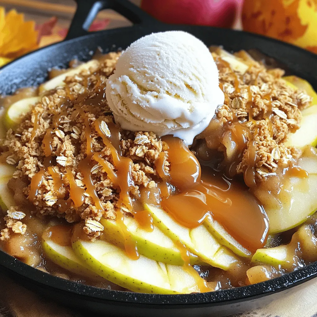 Für den perfekten Karamell-Apfel-Crisp brauchen Sie einige Hauptzutaten. Diese Zutaten bringen den Geschmack und die Textur, die dieses Dessert so besonders machen. Hier sind die wichtigsten: - 4 große Äpfel (Granny Smith oder Honeycrisp), geschält und in Scheiben geschnitten - 1 Tasse brauner Zucker - 1/2 Tasse Kristallzucker - 1 Teelöffel Zimt - 1/4 Teelöffel Muskatnuss - 1 Esslöffel Zitronensaft - 1/4 Tasse Butter Die Äpfel sind die Hauptdarsteller. Granny Smith bietet eine schöne Säure, während Honeycrisp Süße bringt. Der braune Zucker sorgt für Karamellgeschmack. Butter gibt dem Crisp einen reichhaltigen, köstlichen Geschmack. Gewürze spielen eine große Rolle in diesem Rezept. Sie verleihen dem Crisp Tiefe und Wärme. Hier sind die Gewürze, die Sie benötigen: - 1 Teelöffel Zimt - 1/4 Teelöffel Muskatnuss Zimt ist klassisch für Apfelgerichte. Muskatnuss gibt eine sanfte, würzige Note. Zusammen mit dem Zitronensaft helfen sie, die Äpfel zu heben und ihr Aroma zu verbessern. Wenn Sie zusätzliche Textur möchten, fügen Sie Nüsse hinzu. Diese Zutaten sind nicht notwendig, aber sie machen den Crisp noch besser: - 1/2 Tasse gehackte Pekannüsse oder Walnüsse (optional) Nüsse bringen einen schönen Crunch ins Spiel. Sie geben dem Dessert mehr Biss und machen es interessanter. Wenn Sie keine Nüsse mögen, können Sie diese auch weglassen. Die Kombination all dieser Zutaten ergibt einen köstlichen Karamell-Apfel-Crisp, der warm serviert wird und einfach unwiderstehlich ist! Um die Äpfel vorzubereiten, wähle vier große Äpfel aus. Granny Smith oder Honeycrisp sind ideal. Schäle die Äpfel und schneide sie in Scheiben. In einer großen Schüssel vermenge die Apfelscheiben mit einer Tasse braunem Zucker, einer halben Tasse Kristallzucker, einem Teelöffel Zimt, einer viertel Teelöffel Muskatnuss und einem Esslöffel Zitronensaft. Rühre alles gut um, bis die Äpfel gleichmäßig bedeckt sind. Erhitze eine große, ofenfeste Pfanne bei mittlerer Hitze und schmelze eine viertel Tasse Butter. Wenn die Butter geschmolzen ist, füge die vorbereiteten Äpfel hinzu. Brate die Äpfel für etwa fünf bis sieben Minuten an. Rühre dabei gelegentlich um. Die Äpfel sollten weich werden, aber noch etwas Biss haben. Diese Mischung wird die Basis für deinen köstlichen Crisp. In einer separaten Schüssel vermische eine Tasse Haferflocken, eine Tasse Weizenmehl, eine halbe Teelöffel Backpulver und eine halbe Teelöffel Salz. Wenn du magst, füge eine halbe Tasse gehackte Pekannüsse oder Walnüsse hinzu. Diese Zutaten geben der Mischung eine schöne Textur. Streue die Hafermischung gleichmäßig über die vorgegarte Apfelmischung in der Pfanne. Achte darauf, dass die Äpfel vollständig bedeckt sind. Um den perfekten Karamell-Apfel-Crisp zu machen, habe ich einige einfache Tipps. Wählen Sie die besten Äpfel aus. Granny Smith oder Honeycrisp geben den besten Geschmack. Schneiden Sie die Äpfel gleichmäßig. Das sorgt für ein gleichmäßiges Garen. Wenn Sie die Äpfel mit Zitronensaft mischen, bleibt die Farbe frisch. Achten Sie darauf, die Mischung gut zu vermengen. Das sorgt dafür, dass jeder Bissen süß und würzig ist. Die Wahl der Apfelsorte macht einen großen Unterschied. Jede Sorte hat ihren eigenen Geschmack. Granny Smith gibt eine schöne Säure. Honeycrisp hat eine süße und knackige Textur. Sie können auch eine Mischung verwenden. Probieren Sie auch Fuji oder Braeburn für eine süßere Note. Verschiedene Sorten bringen mehr Tiefe in das Gericht. Das macht das Essen aufregend und lecker. Nüsse können eine schöne Textur hinzufügen. Pekannüsse sind eine gute Wahl für ihren milden Geschmack. Walnüsse geben einen leicht bitteren Kontrast. Wenn Sie Nüsse verwenden, hacken Sie sie grob. So bleibt der Biss im Crisp. Sie können die Nüsse auch weglassen, wenn Sie Allergien haben. Achten Sie darauf, die Nüsse in die Hafermischung zu integrieren. Das sorgt für eine gleichmäßige Verteilung im Gericht. {{image_4}} Wenn Sie eine vegane Version machen möchten, gibt es tolle Alternativen. Ersetzen Sie die Butter einfach durch Kokosöl oder vegane Margarine. Für den braunen Zucker verwenden Sie Rohrohrzucker oder Agavendicksaft. Diese Optionen geben Ihnen den gleichen süßen Geschmack ohne tierische Produkte. Fügen Sie Ihrer Mischung zusätzliche Früchte hinzu. Birnen passen wunderbar zu Äpfeln. Sie können auch Beeren wie Himbeeren oder Heidelbeeren verwenden. Diese Früchte bringen mehr Farbe und Geschmack in Ihr Dessert. Experimentieren Sie mit verschiedenen Obstsorten für neue Aromen. Für eine glutenfreie Variante ersetzen Sie das Weizenmehl durch Mandelmehl oder glutenfreies Mehl. Achten Sie darauf, dass alle anderen Zutaten ebenfalls glutenfrei sind. So können Sie den Karamell-Apfel-Crisp genießen, ohne sich um Gluten sorgen zu müssen. Wenn du Reste von deinem Karamell-Apfel-Crisp hast, lagere sie in einem luftdichten Behälter. So bleiben die Äpfel frisch und die Kruste knusprig. Stelle den Behälter in den Kühlschrank. So hält sich der Crisp bis zu drei Tage. Wenn du die Kruste weich findest, kannst du sie einfach kurz aufbacken. Du kannst die Mischung auch einfrieren. Fülle den Crisp in einen gefriergeeigneten Behälter. Achte darauf, die Mischung gut abzudecken. So bleibt der Geschmack erhalten. Du kannst den Crisp bis zu drei Monate im Gefrierfach lagern. Zum Auftauen, lasse ihn über Nacht im Kühlschrank. Um den Crisp wieder aufzuwärmen, heize den Ofen auf 175°C vor. Gib den Crisp in eine ofenfeste Form und backe ihn etwa 15 bis 20 Minuten. So wird er wieder warm und knusprig. Serviere ihn mit einer Kugel Vanilleeis für einen extra Leckerbissen. Karamell-Apfel-Crisp hält sich gut. Du kannst ihn bis zu fünf Tage im Kühlschrank aufbewahren. Achte darauf, ihn in einem luftdichten Behälter zu lagern. So bleibt er frisch und lecker. Wenn du ihn länger aufbewahren möchtest, friere ihn einfach ein. Das schmeckt auch nach ein paar Wochen noch gut. Ja, du kannst das Rezept im Voraus zubereiten. Bereite die Äpfel und die Haferflocken-Mischung einen Tag vorher vor. Lagere alles getrennt im Kühlschrank. Am Tag des Servierens, füge die Haferflocken-Mischung hinzu und backe es frisch. So hast du weniger Stress und kannst deine Gäste besser genießen. Es gibt viele leckere Optionen als Topping. Du kannst Schlagsahne verwenden, die ist leicht und cremig. Auch griechischer Joghurt passt gut. Für etwas Crunch probiere karamellisierte Nüsse oder Kokosraspeln. Du kannst auch eine Prise Zimt oder Karamellsauce darüber geben. So wird dein Dessert noch besonderer. Zusammengefasst haben wir die Hauptzutaten für den Karamell-Apfel-Crisp besprochen. Ich zeigte, wie man die Äpfel vorbereitet und die Karamellmischung herstellt. Tipps und Tricks helfen, das Rezept zu verfeinern. Variationen bieten Anpassungen für vegane und glutenfreie Bedürfnisse. Richtiges Lagern sorgt dafür, dass dein Crisp frisch bleibt. Denke daran, dass jeder Schritt wichtig ist. Nimm dir Zeit, um das beste Ergebnis zu erzielen. Der Karamell-Apfel-Crisp wird ein Hit sein!