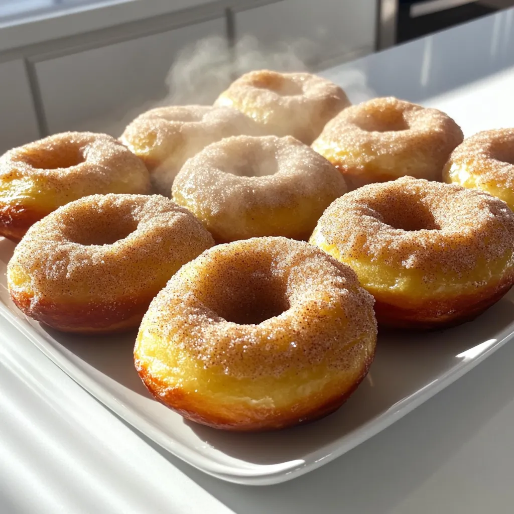 Um leckere Apfelmost-Donuts zu machen, brauchst du diese Zutaten: - 500 ml Apfelmost - 250 g Allzweckmehl - 1 Teelöffel Backpulver - 1 Teelöffel Natron - 1 Teelöffel Zimt, gemahlen - 1/2 Teelöffel Muskatnuss, gemahlen - 1/2 Teelöffel Salz - 100 g Zucker - 100 g brauner Zucker, fest gepackt - 2 große Eier - 125 g ungesüßtes Apfelmus - 60 ml Milch - 60 g ungesalzene Butter, geschmolzen Diese Zutaten geben den Donuts ihren tollen Geschmack und die perfekte Konsistenz. Die wichtigsten Zutaten sind Apfelmost, Mehl, Eier und Zucker. Apfelmost bringt die Frische und Süße. Mehl gibt den Donuts Struktur. Eier sorgen für eine luftige Textur. Zucker macht sie süß und köstlich. Die Gewürze wie Zimt und Muskatnuss fügen den Donuts einen warmen, herbstlichen Geschmack hinzu. Denke daran, frische Zutaten zu verwenden. Das macht einen großen Unterschied. Um den Zimtzucker zuzubereiten, mische einfach: - 60 g Zucker - 1 Esslöffel Zimt Diese Mischung wird den noch warmen Donuts das perfekte Finish verleihen. Wälze die Donuts gut im Zimtzucker, damit sie außen süß und aromatisch sind. Zuerst bringst du den Apfelmost zum Kochen. Gib ihn in einen Topf und stelle die Hitze auf mittel bis hoch. Dann reduziere die Hitze und lasse ihn 15 bis 20 Minuten köcheln. Die Menge sollte auf etwa 250 ml sinken. Lass ihn danach abkühlen. In einer großen Schüssel vermischst du das Mehl, Backpulver, Natron, Zimt, Muskatnuss und Salz. Rühre alles gründlich um. Das geht schnell und sorgt dafür, dass die Donuts gleichmäßig schmecken. Nimm eine separate Schüssel. Vermenge dort Zucker, braunen Zucker und Eier. Rühre die Mischung gut um. Jetzt kommt das Apfelmus, die Milch und die abgekühlte Apfelmost-Reduktion dazu. Rühre alles, bis die Masse glatt ist. Jetzt ist es Zeit, die trockenen und nassen Zutaten zusammenzubringen. Gib die trockenen Zutaten in die Schüssel mit den nassen Zutaten. Mische sie vorsichtig, bis sie gerade so kombiniert sind. Kleine Klümpchen sind okay. Heize deinen Ofen auf 175 °C vor. Fette ein Donut-Blech oder zwei leicht mit Kochspray oder Butter ein. So bleiben die Donuts später nicht kleben. Nutze einen Spritzbeutel oder einen Gefrierbeutel mit abgeschnittener Ecke. Fülle jede Donut-Vertiefung bis zu zwei Dritteln mit Teig. Achte darauf, nicht zu viel Teig zu verwenden, damit sie schön aufgehen. Backe die Donuts für 10 bis 12 Minuten. Sie sind fertig, wenn die Oberseite leicht goldbraun ist und ein Zahnstocher sauber herauskommt. Halte die Zeit im Auge, um perfekte Donuts zu bekommen. Lasse die Donuts etwa fünf Minuten im Blech abkühlen. Dann lege sie auf ein Kuchengitter. Wenn sie noch leicht warm sind, wälze die Oberseiten in der Zimtzucker-Mischung. Das gibt einen tollen Geschmack. Die Donuts sind jetzt bereit. Du kannst sie warm oder bei Zimmertemperatur servieren. Sie sind ein köstliches Vergnügen für jeden Anlass! Um die perfekte Konsistenz für deine Apfelmost-Donuts zu erreichen, sind einige Tipps wichtig: - Apfelmost reduzieren: Koche den Apfelmost gut ein, bis er dickflüssig wird. So bekommst du mehr Geschmack. - Teig nicht übermixen: Mische die trockenen und nassen Zutaten vorsichtig. Ein paar Klümpchen sind okay. - Fettige Hände: Wenn der Teig klebrig ist, benutze etwas Butter an deinen Händen, um die Donuts besser zu formen. Hier sind einige häufige Fehler, die du vermeiden solltest: - Ofen nicht vorheizen: Heize deinen Ofen immer vor. So backen die Donuts gleichmäßig. - Zu lange backen: Achte auf die Backzeit. Donuts sollten goldbraun sein, aber nicht trocken. - Teig nicht ruhen lassen: Lass den Teig nicht zu lange stehen, bevor du ihn backst. So bleibt er frisch. Um deine Donuts frisch zu halten, beachte diese Aufbewahrungstipps: - Luftdicht verpacken: Bewahre die Donuts in einem luftdichten Behälter auf, damit sie nicht austrocknen. - Kühlen oder Zimmertemperatur: Lagere sie im Kühlschrank oder bei Zimmertemperatur, je nach Vorliebe. - Einfrieren: Du kannst die Donuts auch einfrieren. Wickel sie einzeln in Frischhaltefolie ein, um Frische zu bewahren. {{image_4}} Wenn Sie glutenfreie Donuts möchten, können Sie die Mischung ändern. Ersetzen Sie das Allzweckmehl durch glutenfreies Mehl. Achten Sie darauf, eine Mischung zu wählen, die gut bindet. Sie können auch Mandelmehl oder Kokosmehl verwenden. Diese Mehle geben den Donuts einen anderen Geschmack und eine andere Textur. Fügen Sie Nüsse zu Ihrem Teig hinzu, wenn Sie etwas Crunch mögen. Walnüsse oder Pekannüsse passen gut. Hacken Sie sie grob und mischen Sie sie vor dem Backen ein. Sie können auch mit Gewürzen experimentieren. Ingwer oder Nelken geben den Donuts eine besondere Note. Ein bisschen Vanilleextrakt kann auch die Aromen verstärken. Glasuren machen die Donuts besonders lecker. Eine einfache Zuckerglasur aus Puderzucker und Milch ist schnell gemacht. Für eine Karamellglasur schmelzen Sie Karamellbonbons mit etwas Sahne. Für ein fruchtiges Topping verwenden Sie frischen Apfelmus oder eine Zimt-Apfel-Glasur. Streuen Sie gehackte Nüsse oder Schokoladenstückchen darüber. Probieren Sie verschiedene Kombinationen aus, um Ihren perfekten Donut zu finden! Um die Frische deiner Apfelmost-Donuts zu bewahren, lege sie in einen luftdichten Behälter. So bleiben sie weich und lecker. Du kannst auch ein Stück Brot in den Behälter legen. Das Brot hilft, die Feuchtigkeit zu halten. Wenn du die Donuts im Kühlschrank lagerst, bleiben sie länger frisch. Bei Raumtemperatur sind sie jedoch am besten. Lagere sie nicht länger als zwei Tage bei Raumtemperatur. Im Kühlschrank halten sie bis zu einer Woche. Denke daran, sie vor dem Essen kurz auf Zimmertemperatur zu bringen. In der Regel sind die Apfelmost-Donuts frisch etwa 2 bis 3 Tage genießbar. Wenn du sie im Kühlschrank lagerst, können sie bis zu einer Woche gut bleiben. Achte darauf, sie vor dem Verzehr zu prüfen. Wenn sie trocken oder hart werden, ist es Zeit, sie wegzuwerfen. Die Apfelmost-Donuts bleiben frisch für etwa drei Tage. Lagern Sie sie in einem luftdichten Behälter. So bleibt die Feuchtigkeit erhalten. Nach drei Tagen können sie etwas trocken werden. Wenn Sie die Donuts warm mögen, können Sie sie leicht aufwärmen. Ja, Sie können die Donuts im Voraus zubereiten. Backen Sie sie und lassen Sie sie abkühlen. Wickeln Sie sie dann in Frischhaltefolie. Lagern Sie sie im Kühlschrank, um die Frische zu bewahren. Sie können sie auch einfrieren. So haben Sie immer frische Donuts zur Hand. Frischen Apfelmost finden Sie oft auf Bauernmärkten oder in Apfelplantagen. Supermärkte führen manchmal auch frischen Apfelmost. Achten Sie darauf, ungesüßten Apfelmost zu kaufen. So bleibt der Geschmack der Donuts rein und intensiv. Nein, diese Donuts sind nicht vegan. Sie enthalten Eier und Milch. Um sie vegan zu machen, ersetzen Sie die Eier durch Apfelmus oder Leinsamen. Verwenden Sie pflanzliche Milch anstelle von Kuhmilch. Diese Anpassungen können die Konsistenz leicht verändern. Ja, Sie können die Donuts frittieren! Frittieren bringt einen anderen Geschmack und eine andere Textur. Erhitzen Sie das Öl auf 180 °C. Frittieren Sie die Donuts für etwa 2-3 Minuten pro Seite. Lassen Sie sie danach auf Küchenpapier abtropfen. Die Zutaten und Schritte für Apfelmost-Donuts sind einfach und lecker. Wir haben die wichtigsten Zutaten besprochen, die du brauchst, sowie die genaue Anleitung fürs Backen. Tipps helfen dir, die besten Ergebnisse zu erzielen. Verschiedene Variationen zeigen dir kreative Möglichkeiten, um deine Donuts einzigartig zu machen. Mit den richtigen Aufbewahrungshinweisen bleiben deine Leckerbissen frisch. Nutze diese Informationen, um köstliche Donuts zu machen, die alle begeistern werden! Experimentiere und genieße jeden Biss.