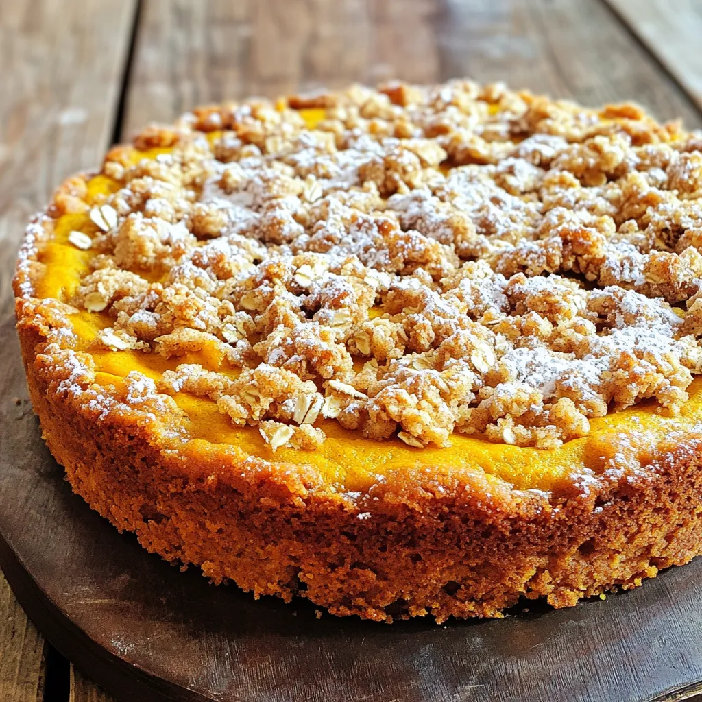 - Weizenmehl und Vollkornmehl: Diese beiden Mehlsorten geben dem Kuchen Struktur. Weizenmehl sorgt für die leichte Konsistenz, während Vollkornmehl ein nussiges Aroma hinzufügt. Gemeinsam bilden sie die Basis des Teigs. - Kürbispüree und Zuckerarten: Kürbispüree macht den Kuchen saftig und gibt ihm den typischen Herbstgeschmack. Kristallzucker sorgt für Süße, während brauner Zucker eine leichte Karamellnote hinzufügt. - Eier und Öl: Die Eier verbinden die Zutaten. Sie helfen dem Kuchen, beim Backen zu steigen. Das Pflanzenöl macht den Kuchen schön feucht und geschmackvoll. - Weizenmehl und Haferflocken: Diese Zutaten geben den Streuseln die perfekte Textur. Das Weizenmehl sorgt für die Krümel, während Haferflocken für einen angenehmen Biss sorgen. - Zuckersorten und Gewürze: Brauner Zucker und Zimt machen die Streusel süß und aromatisch. Diese Kombination schmeckt einfach köstlich und passt perfekt zum Kürbis. - Butter: Geschmolzene Butter bindet die Streusel. Sie sorgt dafür, dass sie beim Backen knusprig werden. Das Aroma der Butter macht das Topping besonders lecker. Mit diesen Zutaten zauberst du einen saftigen und geschmackvollen Kaffee-Kuchen, der jeden begeistert! Heize deinen Ofen auf 175 °C vor. Fette eine runde Kuchenform mit 23 cm Durchmesser ein. Du kannst auch den Boden mit Backpapier auslegen. Das hilft, den Kuchen später leicht herauszunehmen. Diese Schritte sind wichtig für den perfekten Kuchen. Nimm eine große Schüssel und vermische die trockenen Zutaten. Dazu gehören Weizenmehl, Vollkornmehl, Backpulver, Natron, Zimt, Muskatnuss, Ingwer und Salz. Mische alles gut mit einem Schneebesen. Achte darauf, dass die Zutaten gleichmäßig verteilt sind. So wird dein Kuchen gleichmäßig backen. In einer separaten Schüssel vermenge das Kürbispüree, den Kristallzucker, den braunen Zucker, das Pflanzenöl, die Eier und den Vanilleextrakt. Rühre alles gut um, bis die Mischung glatt ist. Eine glatte Mischung ist wichtig, damit sich die Zutaten gut verbinden. Gieße die nassen Zutaten langsam in die trockenen Zutaten. Rühre vorsichtig mit einem großen Löffel. Übermische den Teig nicht; er soll leicht klumpig bleiben. Diese Konsistenz sorgt für einen saftigen Kuchen. In einer anderen Schüssel mische Weizenmehl, Haferflocken, braunen Zucker und Zimt. Träufle die geschmolzene Butter darüber und vermische alles gut. Die richtige Textur der Streusel sollte krümelig sein. So bekommst du ein knuspriges Topping. Gieße die Hälfte des Kaffeekuchen-Teigs in die vorbereitete Form. Streue die Hälfte des Streusels gleichmäßig darüber. Gieße den restlichen Teig darüber und decke ihn mit dem restlichen Streusel ab. Backe den Kuchen für 40–45 Minuten. Mache die Stäbchenprobe: Ein Zahnstocher sollte sauber herauskommen. Die Backzeit ist sehr wichtig für deinen Kaffee-Kuchen. Du solltest den Kuchen während des Backens im Auge behalten. Die ideale Temperatur ist 175 °C. Bei dieser Temperatur backt der Kuchen schön gleichmäßig. Jeder Ofen kann anders sein. Wenn dein Ofen heißer ist, kann die Backzeit kürzer sein. Bei einem schwächeren Ofen kann sie länger dauern. Ein Zahnstocher-Test hilft. Wenn der Zahnstocher sauber bleibt, ist dein Kuchen fertig. Was machst du, wenn dein Kuchen zu trocken ist? Du kannst etwas mehr Kürbispüree oder Öl hinzufügen. Das macht den Kuchen saftiger. Probiere, die Backzeit um ein paar Minuten zu verringern. So bleibt der Kuchen weich. Wenn dein Teig zu feucht ist, füge etwas Mehl hinzu. Rühre nur kurz weiter, um nicht zu viel Luft hinein zu bringen. Die Präsentation macht viel aus. Staube die Oberseite des Kuchens mit Puderzucker ein. Ein wenig Zimt darüber sieht toll aus und schmeckt auch gut. Du kannst den Kuchen auch mit frischer Sahne servieren. Das macht ihn besonders lecker. Ein paar Nüsse oder Schokoladenstückchen auf der Sahne machen das Ganze noch schöner. {{image_4}} Kürbiskuchen ist sehr vielseitig. Du kannst Nüsse oder Schokoladenstückchen hinzufügen. Walnüsse geben einen tollen Crunch. Schokoladenstückchen bringen einen süßen Akzent. Probiere auch, die Gewürze zu ändern. Mehr Zimt oder sogar Nelken können den Geschmack verbessern. Wenn du Gluten vermeiden möchtest, kannst du glutenfreies Mehl verwenden. Achte darauf, ein gutes Mischmehl zu wählen. So bleibt der Kuchen lecker und fluffig. Wenn du Allergien hast, kannst du die Eier durch Apfelmus ersetzen. Das sorgt für Feuchtigkeit und Bindung. Für eine vegane Variante ersetze die Eier mit Chiasamen oder Leinsamen. Mische einen Esslöffel Samen mit drei Esslöffeln Wasser. Lass es ein paar Minuten quellen. Das funktioniert toll im Kuchen. Du kannst auch Kokoszucker anstelle von Kristallzucker nehmen. So bleibt der Kuchen pflanzlich und gesund. Um den übrig gebliebenen Kuchen frisch zu halten, lege ihn in den Kühlschrank. Wickel ihn gut in Frischhaltefolie ein oder lege ihn in einen luftdichten Behälter. So bleibt der Geschmack erhalten. Kühlschranklagerung hält den Kuchen bis zu fünf Tage frisch. Wenn du den Kuchen länger aufbewahren möchtest, kannst du ihn gut einfrieren. Achte darauf, ihn in einem stabilen Behälter oder in Folie zu verpacken. Dies schützt ihn vor Frostschäden. Um den Kuchen einzufrieren, lasse ihn zuerst vollständig abkühlen. Dann schneide ihn in Stücke. Verpacke jedes Stück einzeln in Frischhaltefolie. So kannst du genau das Stück auftauen, das du brauchst. Um den gefrorenen Kuchen aufzuwärmen, nimm ein Stück heraus und lasse es bei Raumtemperatur auftauen. Du kannst es auch bei 175 °C im Ofen für etwa 10 Minuten aufwärmen. So schmeckt der Kuchen fast wie frisch gebacken. Der Kürbiskuchen bleibt frisch für etwa fünf bis sieben Tage im Kühlschrank. Lagern Sie ihn in einem luftdichten Behälter, um ihn vor dem Austrocknen zu schützen. Wenn Sie ihn länger aufbewahren möchten, könnte das Einfrieren eine gute Option sein. Ja, Sie können den Kuchen im Voraus backen. Backen Sie ihn bis zu zwei Tage vorher und lagern Sie ihn im Kühlschrank. Das hilft, die Aromen zu verbessern. Lassen Sie ihn vor dem Servieren bei Raumtemperatur stehen. Sie können auch den Streusel frisch zubereiten, um die Knusprigkeit zu erhalten. Ein weicher oder matschiger Kaffee-Kuchen kann durch zu viel Flüssigkeit oder Übermixen entstehen. Achten Sie darauf, den Teig nur leicht zu mischen. Verwenden Sie auch genau die angegebene Menge an Kürbispüree. Zu lange Backzeiten können ebenfalls die Textur beeinflussen. Prüfen Sie den Kuchen frühzeitig mit einem Zahnstocher. Wenn Sie kein Kürbispüree haben, probieren Sie Apfelmus oder Süßkartoffelpüree. Diese Alternativen haben ähnliche Feuchtigkeitswerte und bringen einen süßen Geschmack. Sie können auch Zucchini-Püree verwenden, um eine andere Textur und Geschmack zu bieten. Kaffee-Kuchen ist einfach zuzubereiten und lecker. Wir haben die Hauptzutaten, die Schritt-für-Schritt-Anleitung und nützliche Tipps behandelt. Außerdem gab es Variationen für jeden Geschmack und Lagerinformationen für Reste. Dein Kaffee-Kuchen wird sicher ein Erfolg! Denke immer daran, die Backzeit zu überwachen und kreativ zu sein. Mit diesen Tipps wirst du garantiert Freude am Backen haben.