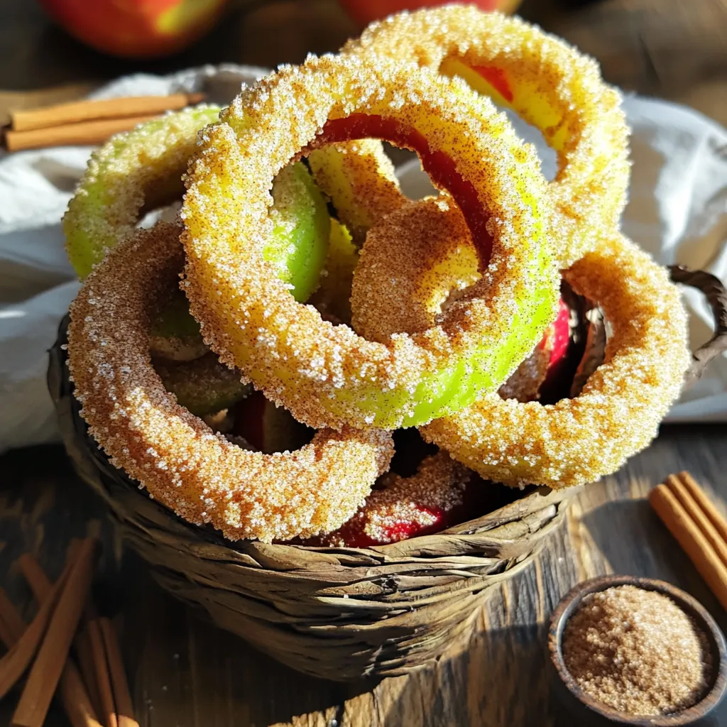 - 2 mittelgroße Äpfel (z. B. Honeycrisp oder Fuji) - 1 Tasse Weizenmehl - 1 Teelöffel Backpulver - 1 Teelöffel gemahlener Zimt - ½ Teelöffel Salz - 1 großes Ei - ½ Tasse Milch (oder pflanzliche Milchalternative) - 1 Esslöffel geschmolzene Butter Um die besten Apfelringe zu machen, beginne mit der Auswahl der Äpfel. Honeycrisp und Fuji sind ideal. Sie sind süß und knackig. Diese Äpfel bringen viel Geschmack in dein Rezept. Für den Teig brauchst du Weizenmehl, Backpulver, Zimt und Salz. Diese Zutaten geben den Ringen eine tolle Textur und Geschmack. Das Ei, die Milch und die geschmolzene Butter machen den Teig schön cremig. Stelle sicher, dass alle Zutaten frisch sind. Das merkt man am Geschmack. Wenn du möchtest, kannst du auch pflanzliche Milch verwenden. So bleibt das Rezept für alle geeignet. Denke daran, die Äpfel gut vorzubereiten. Entkerne sie und schneide sie in Ringe. So erhältst du die perfekte Basis für das Rezept. Viel Spaß beim Zubereiten! Zuerst wähle zwei mittelgroße Äpfel, wie Honeycrisp oder Fuji. Diese Äpfel sind süß und knackig. Entferne die Kerne mit einem Apfelausstecher. Schneide die Äpfel in 1/4 Zoll dicke Ringe. Achte darauf, dass die Ringe gleichmäßig sind. Lege die Ringe beiseite, während du den Teig machst. In einer großen Schüssel vermische die trockenen Zutaten. Das sind 1 Tasse Weizenmehl, 1 Teelöffel Backpulver, 1 Teelöffel gemahlener Zimt und ½ Teelöffel Salz. In einer anderen Schüssel schlage ein großes Ei. Füge ½ Tasse Milch und 1 Esslöffel geschmolzene Butter hinzu. Rühre alles gut um, bis die Mischung glatt ist. Jetzt gib die trockenen Zutaten langsam zu den feuchten Zutaten. Mische alles, bis ein dicker Teig entsteht. Tauche jeden Apfelring in den Teig. Achte darauf, dass der Ring gleichmäßig bedeckt ist. Lass den überschüssigen Teig abtropfen. Lege die Ringe in den Korb deiner Luftfritteuse. Überlade den Korb nicht, damit die Luft zirkulieren kann. Frittiere die Ringe für 8-10 Minuten. Drehe sie zur Hälfte, bis sie goldbraun und knusprig sind. Nach dem Frittieren nimm die Ringe heraus und bestreue sie sofort mit Zimt-Zucker. So bleibt der Zucker haften und macht sie lecker. Für die besten Apfelringe wähle Honeycrisp oder Fuji Äpfel. Diese Sorten sind süß und knackig. Sie halten ihre Form gut während des Frittierens. Ihre Aromen kommen beim Backen perfekt zur Geltung. Achte darauf, die Apfelringe nicht zu überladen. So frittieren sie gleichmäßig und werden schön knusprig. Ein Überladen führt dazu, dass die Ringe nicht richtig garen. Frittiere sie lieber in kleinen Portionen für das beste Ergebnis. Das Zimt-Zucker-Topping macht den Unterschied. Füge nach Geschmack zusätzlich gemahlenen Zimt hinzu. Das gibt den Ringen eine extra Geschmacksnote. Experimentiere mit der Zimtmenge, um deine perfekte Mischung zu finden. {{image_4}} Wenn du gesündere Apfelringe machen willst, probiere Vollkornmehl statt Weizenmehl. Vollkornmehl hat mehr Ballaststoffe. Das macht die Ringe nahrhafter und sättigender. Du wirst den Unterschied kaum schmecken. Die Ringe bleiben knusprig und lecker. Anstelle von Kristallzucker kannst du Honig oder Ahornsirup verwenden. Diese Süßungsmittel haben einen tollen Geschmack. Sie bringen eine natürliche Süße in die Apfelringe. Honig hat einen blumigen Geschmack, während Ahornsirup eine angenehme Tiefe hat. Experimentiere mit der Menge, um die perfekte Süße zu finden. Füge Muskatnuss hinzu, um einen neuen Geschmack zu kreieren. Muskatnuss hat ein warmes, würziges Aroma. Du kannst auch andere Gewürze ausprobieren, wie Ingwer oder Nelken. Diese können den Ringen eine spannende Note verleihen. Sei kreativ und finde die Gewürze, die dir am besten gefallen! Bewahre die Apfelringe luftdicht in einem Behälter auf. Dadurch bleiben sie frisch und knusprig. Verwende am besten einen Behälter mit einem guten Deckel. So schützt du sie vor Feuchtigkeit und Luft. Wenn du keinen geeigneten Behälter hast, kannst du sie auch in Frischhaltefolie wickeln. Die Apfelringe sind frisch für 2-3 Tage genießbar. Nach dieser Zeit verlieren sie ihre Knusprigkeit. Du wirst jedoch immer noch den köstlichen Geschmack genießen können. Achte darauf, sie im Kühlschrank zu lagern, um die Haltbarkeit zu verlängern. Wenn die Ringe weich werden, ist es Zeit, sie zu essen oder wieder aufzuwärmen. Um die Apfelringe wieder knusprig zu machen, erwärmst du sie in der Luftfritteuse. Stelle die Temperatur auf 175°C (350°F) ein und erwärme die Ringe etwa 3-5 Minuten. So werden sie wie frisch zubereitet. Du kannst auch einen kleinen Sprühstoß Öl verwenden, um die Knusprigkeit zu erhöhen. Dies ist besonders lecker, wenn du sie als Snack oder Dessert erneut genießen möchtest. Frittiere die Apfelringe 8-10 Minuten. Die Zeit hängt von deiner gewünschten Knusprigkeit ab. Wenn du sie knuspriger magst, lasse sie etwas länger in der Luftfritteuse. Überprüfe die Ringe regelmäßig. Sie sollten goldbraun und knusprig sein. Ja, du kannst die Apfelringe auch im Ofen backen. Stelle deinen Ofen auf 180°C ein. Lege die Ringe auf ein Blech. Backe sie, bis sie knusprig sind. Diese Methode benötigt mehr Zeit, bringt aber ebenfalls einen tollen Geschmack. Honeycrisp und Fuji sind die besten Äpfel für dieses Rezept. Sie sind süß und haben eine tolle Textur. Diese Äpfel halten beim Frittieren gut ihre Form. Du kannst auch andere Äpfel ausprobieren, aber diese beiden sind die besten. In diesem Blogbeitrag haben wir uns mit dem Rezept für frittierte Apfelringe beschäftigt. Du weißt jetzt, welche Zutaten du brauchst und wie man sie zubereitet. Wir haben auch Tipps zu den besten Äpfeln und Variationen vorgestellt. Diese Apfelringe sind einfach, lecker und perfekt für jeden Anlass. Probiere sie aus und entdecke deinen eigenen Stil. Egal, ob du die gesunde Variante wählst oder einfach nur das Rezept anpasst – du wirst nie die knackige Textur und den süßen Geschmack vergessen.