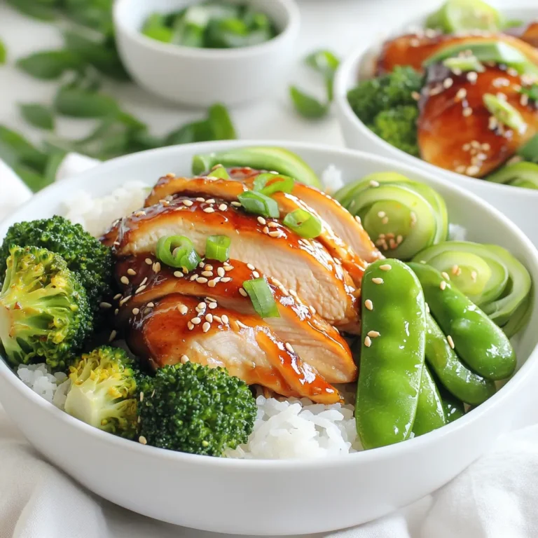 Um deine Teriyaki-Hühnchen-Reis Schüsseln perfekt zuzubereiten, brauchst du diese Hauptzutaten: - 2 Hähnchenkeulen ohne Haut und Knochen - 1 Tasse Jasminreis - 1 Tasse Wasser - 60 ml Sojasauce (reduzierter Natriumgehalt) - 2 Esslöffel Honig - 2 Esslöffel Reisessig - 1 Esslöffel Sesamöl - 1 Teelöffel frisch geriebener Ingwer - 2 Knoblauchzehen, fein gehackt - 1 Esslöffel Speisestärke Diese Zutaten sind die Basis für einen köstlichen Geschmack. Das Hähnchen wird saftig, und der Reis bleibt locker. Für die Zubereitung der Sauce und zum Braten benötigst du: - 1 Esslöffel Sesamöl - 2 Esslöffel Frühlingszwiebeln (zum Garnieren) - 1 Esslöffel Sesamkörner (zum Garnieren) Sesamöl bringt einen nussigen Geschmack. Frühlingszwiebeln und Sesamkörner geben den letzten Schliff. Um deine Schüsseln bunter und gesünder zu machen, füge gedämpftes Gemüse hinzu. Hier sind einige Optionen: - Brokkoli - Paprika - Zuckerschoten Diese Gemüse bringen Frische und Farbe. Sie sind auch eine tolle Ergänzung für die Nährstoffe. Um den Jasminreis perfekt zuzubereiten, spüle ihn zuerst unter kaltem Wasser ab. So wird er klar. Danach gib den Reis mit einer Tasse Wasser in einen Topf. Bringe das Wasser zum Kochen. Reduziere dann die Hitze auf niedrig. Decke den Topf ab und lasse den Reis 15 Minuten köcheln. Wenn das Wasser weg ist, nimm den Topf vom Herd. Lasse den Reis ruhen, während du das Hühnchen machst. Für die Teriyaki-Sauce nimm eine kleine Schüssel. Gib die Sojasauce, den Honig, den Reisessig und das Sesamöl hinein. Füge den frisch geriebenen Ingwer und den gehackten Knoblauch hinzu. Rühre alles gut um. Streue die Speisestärke darüber. Mische weiter, bis alles gut verbunden ist. Deine Sauce ist jetzt bereit. Erhitze eine große Pfanne bei mittlerer bis hoher Hitze. Gib einen Schuss Sesamöl in die Pfanne. Wenn das Öl heiß ist, füge die Hähnchenkeulen hinzu. Brate sie 5 bis 6 Minuten auf jeder Seite. Achte darauf, dass sie schön braun sind und gut durchgegart. Nimm das Hühnchen aus der Pfanne und lasse es kurz ruhen. Jetzt kommt der spannende Teil! Gib die Teriyaki-Sauce in die Pfanne. Rühre oft um und lasse die Sauce 2 bis 3 Minuten köcheln, bis sie dicker wird. Schneide das ruhende Hühnchen in kleine Stücke. Gib es zurück in die Pfanne und wende es in der Sauce, bis es gleichmäßig bedeckt ist. Lockere den Reis mit einer Gabel auf. Teile den Reis gleichmäßig auf zwei Schüsseln auf. Belege den Reis mit dem Teriyaki-Hühnchen. Träufle etwas von der leckeren Sauce darüber. Füge das gedämpfte Gemüse neben dem Reis hinzu. Zum Schluss garniere jede Schüssel mit den geschnittenen Frühlingszwiebeln und den Sesamkörnern. So wird dein Gericht nicht nur lecker, sondern sieht auch toll aus! Um zartes Hühnchen zu erhalten, gibt es einfache Tricks. Brate das Hühnchen bei mittlerer bis hoher Hitze. So wird die Haut knusprig und das Fleisch bleibt saftig. Lass das Hühnchen nach dem Braten ruhen. Dies hilft, die Säfte zu bewahren. Wenn du das Hühnchen in gleichmäßige Stücke schneidest, kocht es gleichmäßiger in der Sauce. Jasminreis braucht etwas Liebe, um perfekt zu werden. Spüle den Reis gründlich ab, bis das Wasser klar ist. Das entfernt überschüssige Stärke und macht den Reis fluffig. Koche den Reis mit der genauen Menge Wasser. Ein Verhältnis von 1:1 funktioniert gut. Lass den Reis nach dem Kochen 10 Minuten ruhen. So kann er die restliche Feuchtigkeit aufnehmen und wird schön locker. Die Teriyaki-Sauce ist der Schlüssel zu diesem Gericht. Für mehr Geschmack kannst du die Menge an Honig erhöhen. Möchtest du es würziger? Füge einen Spritzer Sriracha hinzu. Wenn dir der Ingwer gefällt, kannst du mehr davon verwenden. Experimentiere mit der Sauce, bis sie genau deinem Geschmack entspricht. Ein paar Tropfen Limettensaft können auch frischen Schwung bringen. {{image_4}} Wenn du kein Hühnchen magst, probiere Tofu oder Tempeh. Diese Optionen nehmen die Teriyaki-Sauce gut auf. Schneide Tofu in Würfel und brate ihn goldbraun. Tempeh kann auch mariniert werden. Beide sind tolle Proteinquellen und machen dein Gericht lecker. Du kannst viele Gemüsesorten verwenden. Brokkoli, Karotten und Zuckerschoten passen gut. Auch Paprika bringt Farbe und Geschmack. Nutze, was du hast. Saisonales Gemüse ist frisch und gesund. Dämpfe das Gemüse kurz, damit es knackig bleibt. Jasminreis ist klassisch, aber du kannst auch andere Sorten nutzen. Vollkornreis bietet mehr Ballaststoffe. Quinoa ist eine gute glutenfreie Option. Es hat einen nussigen Geschmack und ist proteinreich. Koche den Reis oder die Quinoa nach Packungsanweisung. Um deine Teriyaki-Hühnchen-Reis Schüsseln frisch zu halten, lass sie zuerst abkühlen. Fülle die Schüsseln in luftdichte Behälter. Du kannst sie im Kühlschrank oder Gefrierschrank lagern. Achte darauf, dass die Behälter gut verschlossen sind, um Gerüche zu vermeiden. Zum Wiedererwärmen nimm die Schüssel aus dem Kühlschrank. Du kannst die Schüssel in der Mikrowelle aufwärmen. Stelle sicher, dass du sie abdeckst, damit sie nicht austrocknet. Wenn du den Ofen nutzt, erwärme die Schüssel bei 180 Grad Celsius. Überprüfe die Temperatur, um sicherzustellen, dass das Hühnchen heiß ist. Im Kühlschrank sind die Schüsseln bis zu drei Tage haltbar. Im Gefrierschrank bleiben sie bis zu drei Monate frisch. Achte darauf, sie gut zu verpacken, um Gefrierbrand zu vermeiden. Wenn du sie wieder auftauen möchtest, lass sie über Nacht im Kühlschrank stehen. Um die Teriyaki-Sauce selbst zu machen, brauchst du einige einfache Zutaten. Mische in einer kleinen Schüssel: - 60 ml Sojasauce - 2 Esslöffel Honig - 2 Esslöffel Reisessig - 1 Esslöffel Sesamöl - 1 Teelöffel frisch geriebenen Ingwer - 2 gehackte Knoblauchzehen - 1 Esslöffel Speisestärke Rühre alles gut um, bis es gut vermischt ist. Diese Mischung bringt einen süß-salzigen Geschmack. Du kannst die Sauce nach Belieben anpassen, indem du mehr Honig oder Ingwer hinzufügst. Ja, du kannst Hähnchenkeulen durch andere Fleischsorten ersetzen. Hähnchenbrust ist eine gute Wahl. Sie kocht schneller und bleibt saftig. Du kannst auch Schweinefleisch oder Rindfleisch verwenden. Achte darauf, die Garzeit anzupassen. Zu Teriyaki-Hühnchen passt gedämpftes Gemüse sehr gut. Hier sind einige leckere Optionen: - Brokkoli - Paprika - Zuckerschoten - Karotten Diese Gemüsesorten bringen Farbe und Frische auf den Teller. Sie ergänzen den süßen Geschmack der Teriyaki-Sauce perfekt. Du kannst auch das Gemüse nach deinem Geschmack variieren. Teriyaki-Hühnchen-Reis Schüsseln sind einfach und lecker. Wir haben die Zutaten, Schritte und Tipps besprochen. Du kannst frisches Gemüse und verschiedene Reis-Optionen nutzen. Denke daran, dass die Sauce anpassbar ist. Verliere nicht den Spaß beim Kochen! Du kannst dein Gericht auf viele Arten genießen und lagern. Experimentiere, finde deinen Favoriten und genieße jede Bissen. Teriyaki macht alles besser!