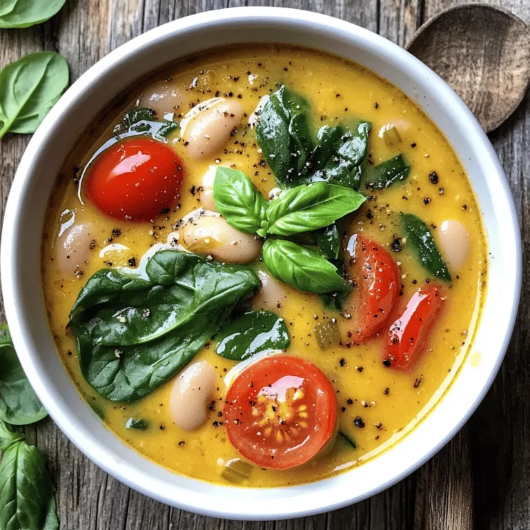Um eine leckere cremige toskanische weiße Bohnensuppe zu machen, brauchst du diese Zutaten: - 2 Dosen (je 425 g) weiße Bohnen (Cannellini oder große Nordbohnen), abgetropft und ausgespült - 240 ml Gemüsebrühe - 240 ml Kokosmilch (oder Schlagsahne nach Geschmack) - 1 mittelgroße Zwiebel, fein gehackt - 3 Knoblauchzehen, gehackt - 2 Tassen frischer Spinat, grob gehackt - 1 Tasse Kirschtomaten, halbiert - 1 Esslöffel Olivenöl - 1 Teelöffel getrocknete italienische Kräuter (Basilikum, Oregano, Thymian) - Salz und Pfeffer nach Geschmack - Frische Basilikumblätter zur Garnitur (optional) Diese Zutaten geben der Suppe ihren tollen Geschmack und ihre cremige Textur. Gemüse und Kräuter sind wichtig für die Suppe. Zwiebeln und Knoblauch sorgen für einen starken Geschmack. Spinat bringt Frische und Farbe. Kirschtomaten fügen Süße und Saftigkeit hinzu. Die italienischen Kräuter machen das Gericht rund und aromatisch. Du kannst auch frische Kräuter verwenden, wenn du möchtest. Frischer Basilikum als Garnitur gibt einen zusätzlichen Kick. Du kannst die Suppe nach deinem Geschmack anpassen. Wenn du keine Kokosmilch magst, verwende Schlagsahne oder Mandelmilch. Statt Spinat kannst du Grünkohl nehmen. Auch andere Bohnen sind möglich, wie schwarze Bohnen oder Pintobohnen. Experimentiere mit Gewürzen, wie Paprika oder Kreuzkümmel, um neue Aromen zu entdecken. Das Rezept ist flexibel, also fühle dich frei, kreativ zu sein! Um die Basis für die Suppe zu machen, erhitze ich das Olivenöl in einem großen Topf. Bei mittlerer Hitze gebe ich die gehackte Zwiebel hinzu. Ich brate sie etwa fünf Minuten lang an, bis sie glasig wird. Dann füge ich den gehackten Knoblauch hinzu und brate ihn für ein bis zwei Minuten an. Der Duft von frischem Knoblauch ist einfach fantastisch! Jetzt kommen die weißen Bohnen und die Gemüsebrühe in den Topf. Ich rühre alles gut um und lasse die Mischung leicht köcheln. Dies dauert etwa fünf Minuten. So verbinden sich die Aromen. Nach dem Köcheln reduziere ich die Hitze und füge die Kokosmilch hinzu. Ich rühre gut um und lasse die Suppe zehn Minuten simmern. So entfaltet sich der köstliche Geschmack. Jetzt kommt der spaßige Teil: Ich nehme einen Stabmixer und püriere etwa die Hälfte der Suppe. So bleibt sie cremig, aber auch stückig. Wenn ich keinen Stabmixer habe, geht ein Standmixer auch. Ein wichtiger Tipp: Rühre den gehackten Spinat und die Kirschtomaten erst zum Schluss ein. Ich koche die Mischung dann noch drei bis fünf Minuten. So bleibt der Spinat frisch und die Tomaten weich. Vergiss nicht, die Suppe mit italienischen Kräutern, Salz und Pfeffer zu würzen. Ich passe die Aromen nach meinem Geschmack an. Am Ende serviere ich die Suppe heiß, garniert mit frischen Basilikumblättern. Das sieht toll aus und schmeckt noch besser! Um die ideale Konsistenz zu erreichen, pürieren Sie die Suppe teilweise. Das gibt der Suppe eine cremige Textur, während einige Bohnen ganz bleiben. Ein Stabmixer ist perfekt für diesen Schritt. Wenn Sie keinen haben, verwenden Sie einen Standmixer. Denken Sie daran, die Suppe nicht zu lange zu pürieren. Sie möchten eine Mischung aus cremigen und stückigen Teilen. Ein häufiger Fehler ist, die Zwiebeln zu stark zu bräunen. Sie sollten nur glasig sein. Zu viel Hitze kann den Geschmack der Zwiebeln verändern. Achten Sie auch darauf, die Kokosmilch nicht zu früh hinzuzufügen. Sie sollte zuletzt kommen, um ihren vollen Geschmack zu entfalten. Vermeiden Sie es, die Suppe zu stark zu würzen. Es ist besser, die Gewürze nach und nach hinzuzufügen. Die richtige Würzung macht einen großen Unterschied. Verwenden Sie getrocknete italienische Kräuter wie Basilikum, Oregano und Thymian. Diese Kräuter bringen die Aromen zur Geltung. Fügen Sie Salz und Pfeffer nach Geschmack hinzu. Dies hilft, alle Aromen auszubalancieren. Experimentieren Sie auch mit frischem Basilikum zur Garnitur. Es bringt Frische und Farbe in die Suppe. {{image_4}} Die cremige toskanische weiße Bohnensuppe ist von Natur aus vegetarisch. Um die Suppe vegan zu machen, verwenden Sie Kokosmilch anstelle von Schlagsahne. Dies gibt der Suppe eine reichhaltige, cremige Textur und einen tollen Geschmack. Auch die Gemüsebrühe sollte vegan sein. So bleibt die Suppe rein pflanzlich und köstlich. Möchten Sie mehr Protein in Ihre Suppe bringen? Fügen Sie Linsen oder Kichererbsen hinzu. Diese Hülsenfrüchte passen gut zu den Bohnen und haben einen ähnlichen Geschmack. Sie können auch gewürfeltes Tofu verwenden. Braten Sie es vorher leicht an, um zusätzlichen Geschmack zu erhalten. Dies macht die Suppe sättigender und nahrhafter. Sie können die Aromen nach Ihren Vorlieben anpassen. Mögen Sie es scharf? Fügen Sie eine Prise Cayennepfeffer oder frische Chili hinzu. Für ein rauchiges Aroma können Sie geräucherte Paprika verwenden. Wenn Sie mehr Gemüse möchten, probieren Sie Karotten oder Sellerie. Diese Zutaten verleihen der Suppe eine andere Note und mehr Textur. Experimentieren Sie mit frischen Kräutern wie Petersilie oder Schnittlauch für einen frischen Geschmack. Um die cremige toskanische weiße Bohnensuppe frisch zu halten, lasse sie zuerst abkühlen. Fülle die Suppe dann in einen luftdichten Behälter. Stelle sicher, dass der Behälter gut verschlossen ist. Die Suppe bleibt im Kühlschrank bis zu vier Tage frisch. Wenn du die Suppe einfrieren möchtest, teile sie in Portionen auf. Verwende gefrierfreundliche Behälter oder Beutel. Achte darauf, etwas Platz für die Ausdehnung beim Gefrieren zu lassen. Die Suppe kann bis zu drei Monate eingefroren werden. Zum Erwärmen, taue die Portionen über Nacht im Kühlschrank auf. Erhitze sie dann in einem Topf bei mittlerer Hitze. Rühre die Suppe gut um, damit sie gleichmäßig warm wird. Die Haltbarkeit der Suppe hängt von der Lagerung ab. Bei richtiger Lagerung im Kühlschrank bleibt sie bis zu vier Tage genießbar. Du kannst übrig gebliebene Suppe auch in andere Gerichte einarbeiten. Verwende sie als Basis für Aufläufe oder als Sauce für Pasta. So vermeidest du Lebensmittelverschwendung und genießt gleichzeitig köstliche neue Gerichte. Die Zubereitung dieser Suppe dauert insgesamt etwa 30 Minuten. Die Vorbereitungszeit beträgt 10 Minuten. Das Kochen dauert dann nur 20 Minuten. Diese Zeit ist perfekt, um eine schnelle und leckere Mahlzeit zu genießen. Ja, du kannst die Kokosmilch ersetzen. Verwende stattdessen Schlagsahne für einen reichhaltigeren Geschmack. Du kannst auch Pflanzenmilch verwenden, wenn du eine leichtere Option willst. Diese Suppe eignet sich hervorragend für Meal Prep. Du kannst sie im Kühlschrank bis zu fünf Tage aufbewahren. Das Einfrieren ist auch möglich. Die Suppe hält sich bis zu drei Monate im Gefrierfach. So hast du immer eine gesunde Option zur Hand. Die cremige toskanische weiße Bohnensuppe ist einfach und lecker. Wir haben die besten Zutaten, Tipps zur Zubereitung und Variationen kennengelernt. Außerdem hast du erfahren, wie du die Suppe richtig lagerst. Denke daran, die Konsistenz und den Geschmack nach deinem Wunsch anzupassen. Mit diesen Tricks bereitest du ein tolles Gericht zu, das die ganze Familie liebt. Viel Spaß beim Kochen und Probieren!