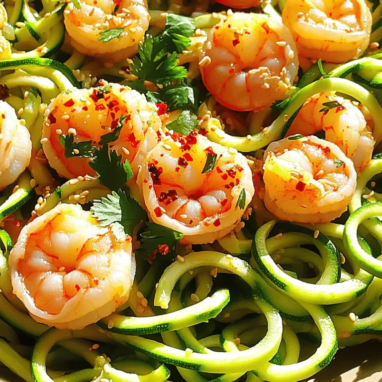 - 450 g große Garnelen - 4 mittelgroße Zucchini - 4 Knoblauchzehen In diesem Rezept verwenden wir frische, große Garnelen. Achte darauf, dass sie geschält und entdarmt sind. Du kannst auch tiefgekühlte Garnelen verwenden, aber frische schmecken besser. Zucchini sind die perfekte Wahl für Zoodles. Sie geben dir die Textur von Nudeln, aber mit weniger Kohlenhydraten. Hacke den Knoblauch fein, um den vollen Geschmack zu nutzen. - Rote Chiliflocken - Sojasauce oder Tamari - Sesamöl Rote Chiliflocken bringen die Schärfe in dieses Gericht. Du kannst die Menge nach deinem Geschmack anpassen. Sojasauce oder Tamari sorgt für einen salzigen Umami-Geschmack. Wenn du eine glutenfreie Option brauchst, wähle Tamari. Sesamöl gibt dem Gericht ein nussiges Aroma und rundet den Geschmack ab. - Frischer Koriander oder Petersilie - Zitronensaft - Salz und schwarzer Pfeffer Frischer Koriander oder Petersilie sorgt für Farbe und Frische. Zitronensaft bringt eine schöne Säure, die das Gericht aufhellt. Vergiss nicht, das Gericht mit Salz und Pfeffer zu würzen. Diese Zutaten machen das Essen noch schmackhafter und interessanter. - Garnelen schälen und entdarmen: Beginnen Sie mit den Garnelen. Entfernen Sie die Schale und den Darm. So werden sie zart und sauber. - Zucchini spiralförmig schneiden: Nehmen Sie die Zucchini und schneiden Sie sie in lange, dünne Streifen. Das macht diese zu Nudeln, die man Zoodles nennt. - Knoblauch hacken: Hacken Sie den Knoblauch fein. Er gibt dem Gericht viel Geschmack. - Olivenöl erhitzen: Gießen Sie zwei Esslöffel Olivenöl in eine große Pfanne. Erhitzen Sie das Öl bei mittlerer Hitze. - Knoblauch und Chiliflocken anbraten: Fügen Sie den gehackten Knoblauch und die Chiliflocken hinzu. Braten Sie sie etwa eine Minute lang an, bis sie duften. Achten Sie darauf, dass der Knoblauch nicht verbrennt. - Garnelen hinzufügen und würzen: Geben Sie die vorbereiteten Garnelen in die Pfanne. Würzen Sie sie mit Salz und Pfeffer. Kochen Sie sie 2 bis 3 Minuten, bis sie rosa sind. - Zoodles in die Pfanne geben: Wenn die Garnelen gar sind, fügen Sie die Zucchini-Nudeln hinzu. Mischen Sie alles gut. - Sojasauce und Sesamöl hinzufügen: Gießen Sie zwei Esslöffel Sojasauce und einen Teelöffel Sesamöl darüber. Das verleiht den Zoodles einen tollen Geschmack. - Mit Zitronensaft abschließen und mischen: Träufeln Sie einen Esslöffel frisch gepressten Zitronensaft darüber. Mischen Sie alles gut, um die Aromen zu vereinen. - Hinweise zur Garzeit: Garnelen brauchen nur 2-3 Minuten, um zu garen. Sie sind richtig, wenn sie rosa und fest sind. - Wie erkennt man, ob Garnelen durch sind?: Achte auf die Farbe. Wenn sie nicht mehr durchsichtig sind, sind sie fertig. - Vermeidung von matschigen Zoodles: Koche die Zoodles nicht zu lange. Sie sollten al dente, also bissfest, bleiben. - Dampfgar-Methode vs. Pfannenmethode: Die Pfannenmethode ist schneller. Dämpfen kann sie jedoch gleichmäßiger garen, wenn du Zeit hast. - Anpassung der Schärfe: Füge mehr oder weniger Chiliflocken hinzu. Probiere eine kleine Menge, um die Schärfe zu testen. - Vorschläge für zusätzliche Gewürze: Knoblauchpulver oder Paprika bringen mehr Geschmack. Frische Kräuter passen auch gut dazu. {{image_4}} Du kannst die Zucchini durch andere Gemüsearten ersetzen. Brokkoli und Blumenkohl sind großartige Alternativen. Diese geben dir neue Geschmäcker. Du kannst auch Paprika oder Karotten hinzufügen. Sie bringen Farbe und crunch in dein Gericht. Achte darauf, die Gemüse gleichmäßig zu schneiden, damit alles gut gart. Wenn du Garnelen nicht magst, probiere andere Meeresfrüchte. Jakobsmuscheln oder Fisch passen gut dazu. Du kannst auch Hühnchen verwenden. Es lässt sich einfach zubereiten und ist lecker. Tofu ist eine tolle Option für Vegetarier. Stelle sicher, dass der Tofu gut gewürzt ist, um Geschmack zu geben. Für eine vegane Version kannst du pflanzliche Saucen nutzen. Sojasauce oder Tamari sind ideal. Statt Sesamöl kannst du Erdnussöl verwenden. Pilze sind eine gute Proteinquelle. Sie geben einen herzhaften Geschmack und eine tolle Textur. Mit ein wenig Kreativität kannst du viele Variationen probieren. - Maximale Haltbarkeit: Chili Garlic Shrimp Zoodles halten im Kühlschrank etwa 2 bis 3 Tage frisch. Achte darauf, sie gut abzudecken. - Optimaler Behältertyp: Verwende einen luftdichten Behälter, um die Frische zu bewahren. Glasbehälter sind ideal, da sie keine Chemikalien abgeben. - Anleitung zum Einfrieren: Lasse die Zoodles und Garnelen auf Raumtemperatur abkühlen. Fülle sie dann in einen Gefrierbeutel oder einen gut verschlossenen Behälter. Vergiss nicht, das Datum auf den Behälter zu schreiben. - Tipps zum Auftauen: Am besten taust du die Reste im Kühlschrank über Nacht auf. Du kannst sie auch in der Mikrowelle bei niedriger Leistung auftauen, aber das kann die Textur der Zoodles beeinträchtigen. - Beste Methoden für die Erneuerung: Erhitze die Zoodles und Garnelen in einer Pfanne bei mittlerer Hitze. Füge ein wenig Olivenöl hinzu, um ein Ankleben zu verhindern. Erhitze sie nur kurz, damit sie nicht matschig werden. - Was zu vermeiden ist: Vermeide es, die Zoodles zu lange zu erhitzen. Sie verlieren sonst ihren Biss und werden weich. Auch die Mikrowelle kann die Textur der Zoodles verändern, also sei vorsichtig. H2 - Häufig gestellte Fragen (FAQs) H3 - Wie lange dauern die Zubereitung und das Kochen? Die Zubereitung dauert nur 10 Minuten. Das Kochen benötigt etwa 15 Minuten. So sind Sie in 25 Minuten bereit, eine köstliche Mahlzeit zu genießen. Diese schnelle Zeit macht das Rezept ideal für hektische Tage. H3 - Kann ich Zoodles im Voraus vorbereiten? Ja, Sie können Zoodles im Voraus machen. Schneiden Sie die Zucchini und lagern Sie sie in einem luftdichten Behälter im Kühlschrank. So bleiben sie frisch für bis zu drei Tage. Vermeiden Sie es jedoch, sie zu lange zu lagern, da sie weich werden können. H3 - Ist dieses Rezept glutenfrei? Ja, das Rezept kann glutenfrei sein. Verwenden Sie Tamari anstelle von Sojasauce. Tamari ist oft glutenfrei und bietet einen ähnlichen Geschmack. Überprüfen Sie die Etiketten, um sicher zu sein, dass keine Glutenquellen vorhanden sind. Dieses Rezept für Garnelen-Zoodles ist einfach und lecker. Wir haben die besten Zutaten, wie frische Garnelen und Zucchini, verwendet. Die Schritt-für-Schritt-Anleitung sorgt dafür, dass du schnell kochen kannst. Mit unseren Tipps und Tricks kannst du die Garzeiten gut kontrollieren und die Aromen anpassen. Du kannst auch verschiedene Varianten ausprobieren, um es interessant zu halten. Vergiss nicht, Reste richtig zu lagern. Experimentiere und finde deinen Lieblingsgeschmack mit diesem Gericht!