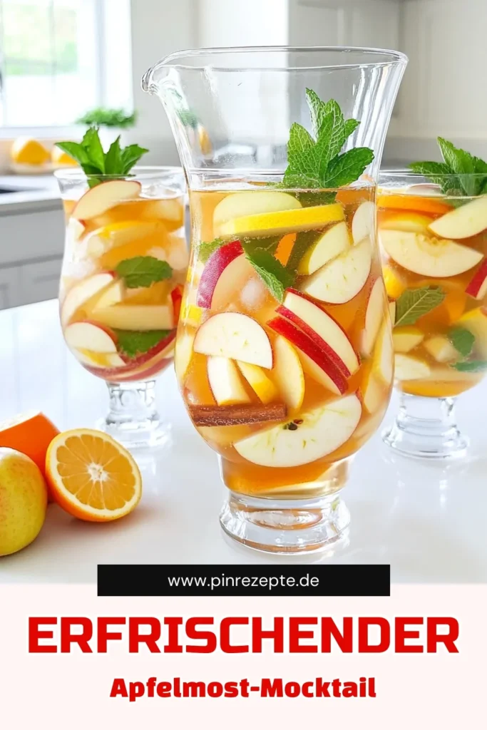 Verleihen Sie Ihrer nächsten Feier mit diesem erfrischenden Apfelmost-Sangria Mocktail einen Hauch von Eleganz! In nur 15 Minuten zaubern Sie ein köstliches Getränk voll von frischen Aromen und spritziger Sprudeligkeit. Perfekt für Junggesellenabschiede, Gartenpartys oder einfach nur zum Entspannen. Klicken Sie hier für das vollständige Rezept und weitere köstliche Ideen! #MocktailRecipes #Sangria #PartyDrinks #Apfelmost