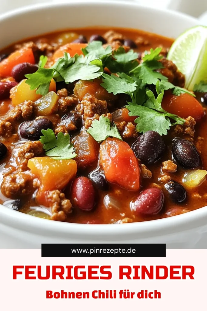 Entdecke das Rezept für feurigen Slow-Cooker Rinder- und Bohnen-Chili, das einfach zuzubereiten und vollgepackt mit Geschmack ist! Mit zartem Rinderhackfleisch, herzhaften Bohnen, frischem Gemüse und einer perfekten Mischung aus Gewürzen kocht dieses Chili im Slow Cooker, während du entspannst. Lass dir diese Geschmacksexplosion nicht entgehen! Klicke jetzt, um das vollständige Rezept zu entdecken und deine Freunde zu beeindrucken. #ChiliRezept #SlowCooker #EssenLiebhaber #SchnelleRezepte