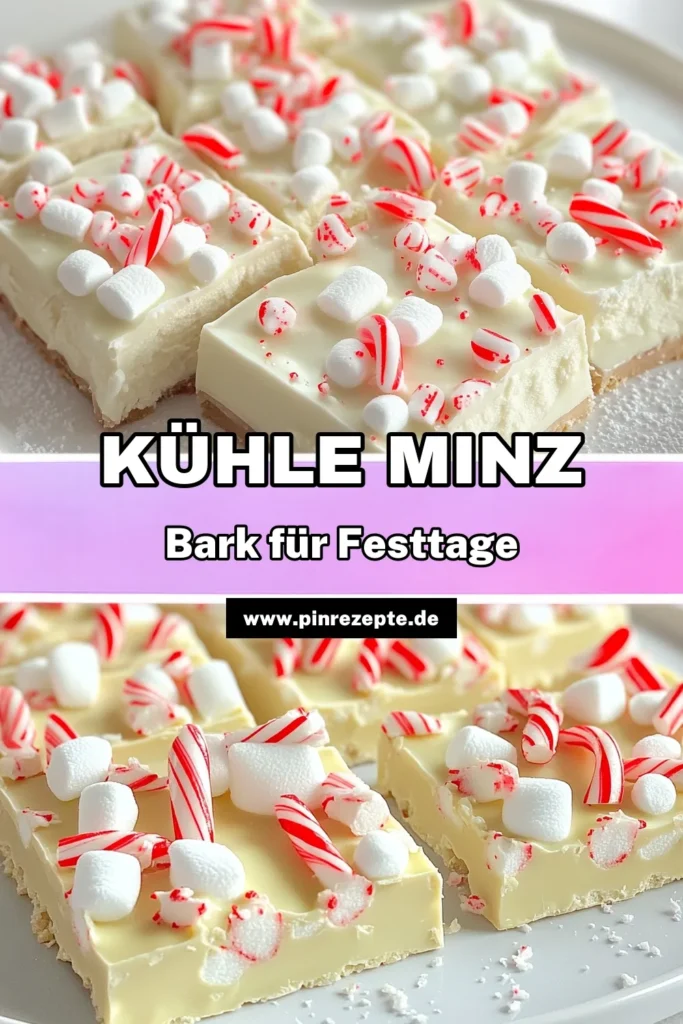 Entdecke das perfekte Rezept für No-Bake Weiße Schokolade Minz-Bark Riegel! Diese köstlichen Neujahrssüßigkeiten sind einfach zuzubereiten und bestehen aus weißen Schokoladenstückchen, knackigen Zuckerstangen und einer erfrischenden Pfefferminznote. Ideal für Feste oder als Geschenk! Klicke jetzt, um die Schritt-für-Schritt-Anleitung mit allen Zutaten zu sehen und diese leckeren Riegel auszuprobieren. #NoBake #weisseSchokolade #MinzBark #Rezeptideen