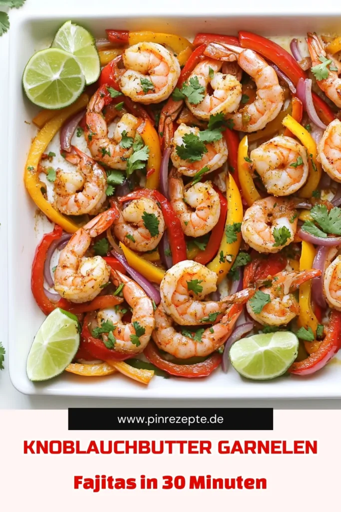 Genießen Sie diese köstlichen Blech-Pfanne Knoblauchbutter Garnelen Fajitas, die in nur 30 Minuten zubereitet sind! Frische Garnelen, bunte Paprika und aromatischer Knoblauch vereinen sich zu einem unwiderstehlichen Gericht. Perfekt für schnelles Abendessen oder gesellige Zusammenkünfte. Klicken Sie jetzt für das vollständige Rezept und verwandeln Sie Ihre Mahlzeiten in ein Festmahl! #BlechPfanne #Knoblauchbutter #Garnelen #Fajitas