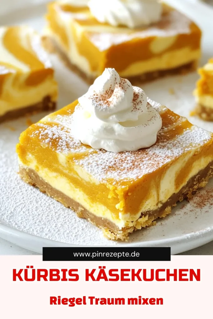 Entdecken Sie die köstlichen Kürbis-Käsekuchen-Swirl-Riegel, die perfekt für die Herbstsaison sind! Mit einer unwiderstehlichen Kombination aus cremigem Frischkäse und herzhaftem Kürbispüree sind diese Riegel nicht nur einfach zuzubereiten, sondern auch ein echter Genuss. Klicken Sie hier, um das vollständige Rezept zu erhalten und Ihre Liebsten mit diesem süßen Leckerbissen zu verwöhnen! #KürbisKäsekuchen #Backen #Herbstrezepte #Süßigkeiten