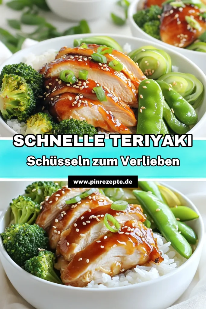 Entdecke dieses köstliche Rezept für herzhafte Teriyaki-Hühnchen-Reis Schüsseln, das einfach zubereitet wird und perfekt für jede Mahlzeit ist! Mit saftigem Hähnchen, aromatischer Teriyaki-Sauce und buntem gedämpften Gemüse wird diese Schüssel zu deinem neuen Lieblingsgericht. Lass dich von den einfachen Schritten inspirieren und bereite dieses gesunde Gericht in nur 30 Minuten zu! Klicke hier für das volle Rezept! #TeriyakiRezept #HühnchenReis #GesundeErnährung #Familienessen