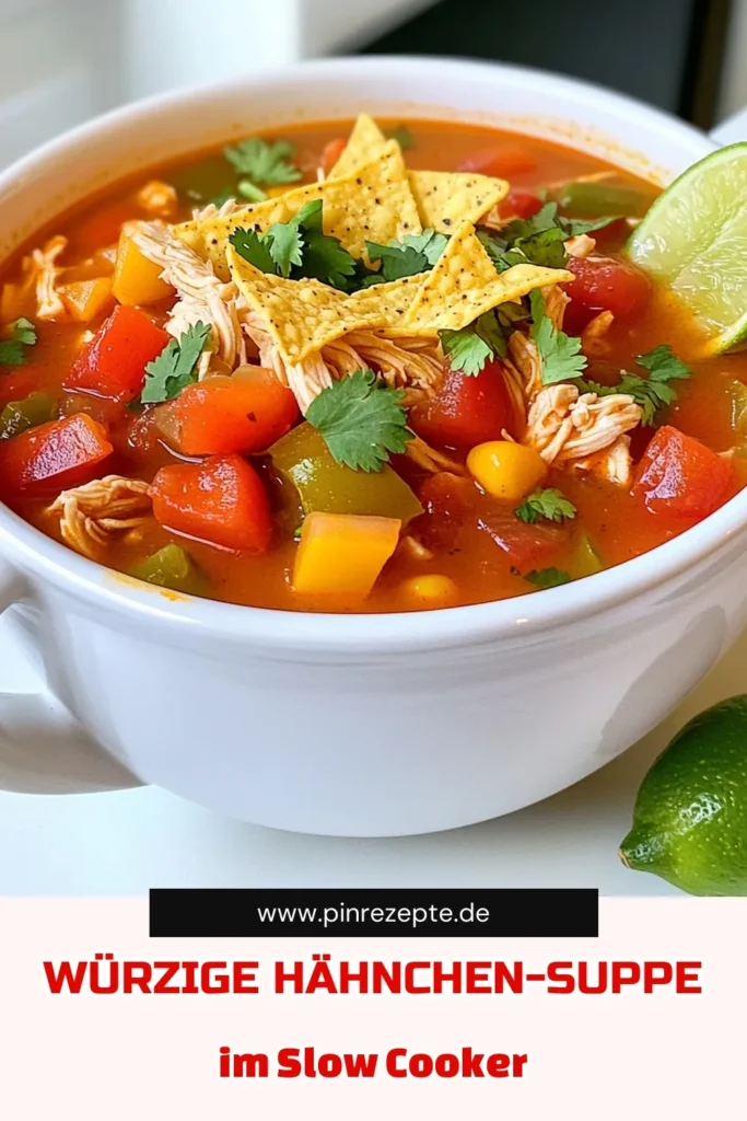Entdecke das Rezept für eine köstliche und würzige Hähnchen-Tortilla-Suppe, die perfekt für jede Gelegenheit ist! Mit saftigen Hähnchenbrustfilets, buntem Gemüse und aromatischen Gewürzen ist dieses Gericht ein Hit. In nur wenigen Schritten zauberst du ein herzhaftes Essen für die ganze Familie. Klicke jetzt, um das vollständige Rezept zu sehen und dir die besten Tipps zu holen! #HähnchenTortillaSuppe #Rezepte #Kochen #Essenlieben