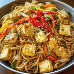 Für die Knoblauch-Chili-Tofu-Nudeln brauchst du folgende Zutaten: - 200 g Reisnudeln - 200 g fester Tofu, gewürfelt - 3 Esslöffel Sojasauce - 2 Esslöffel Sesamöl - 4 Knoblauchzehen, fein gehackt - 1 rote Chili, dünn geschnitten (nach Geschmack anpassen) - 1 Paprika, in feine Streifen geschnitten - 2 Frühlingszwiebeln, gehackt - 1 Esslöffel frischer Ingwer, gerieben - 1 Esslöffel brauner Zucker - Sesamsamen zum Garnieren Diese Zutaten sorgen für einen tollen Geschmack. Der Tofu gibt dir Protein, während die Nudeln sättigen. Knoblauch und Chili bringen Würze und Aroma. Wenn du spezielle diätetische Anforderungen hast, gibt es gute Alternativen. Du kannst den Tofu durch Tempeh oder Seitan ersetzen. Diese Optionen sind ebenfalls proteinreich. Für Veganer ist das perfekt. Wenn du glutenfrei essen möchtest, wähle Reisnudeln oder Zucchininudeln. Diese Alternativen sind leicht und frisch. Du kannst die Sojasauce auch durch Tamari ersetzen, um glutenfrei zu bleiben. Frische Zutaten machen einen großen Unterschied. Achte beim Kauf von Tofu darauf, dass er fest ist und keine Risse hat. Frischer Knoblauch sollte fest und ohne grüne Sprossen sein. Wähle Paprika, die knackig aussieht und eine glänzende Haut hat. Achte darauf, dass die Chili frisch und rot ist. Frühlingszwiebeln sollten grün und knackig sein. Diese Tipps helfen dir, die besten Zutaten für dein Gericht zu finden. Kochen Sie die Reisnudeln gemäß den Anweisungen auf der Verpackung. Nutzen Sie einen großen Topf mit kochendem Wasser. Achten Sie darauf, die Nudeln nicht zu lange zu kochen. Sie sollten weich, aber nicht matschig sein. Nach dem Kochen gießen Sie die Nudeln in ein Sieb und lassen sie abtropfen. Stellen Sie die Nudeln dann beiseite. Erhitzen Sie das Sesamöl in einer beschichteten Pfanne oder einem Wok bei mittlerer Hitze. Fügen Sie die gewürfelten Tofustücke hinzu. Braten Sie den Tofu für etwa 5 bis 7 Minuten an. Wenden Sie die Würfel regelmäßig, damit sie von allen Seiten goldbraun werden. Dies gibt dem Tofu eine schöne Textur. Rühren Sie den fein gehackten Knoblauch, die geschnittene Chili und den geriebenen Ingwer in die Pfanne. Sautieren Sie diese Mischung für 1 bis 2 Minuten. Achten Sie darauf, dass der Knoblauch nicht verbrennt. Der Duft wird schnell sehr aromatisch und köstlich. Geben Sie dann die in Streifen geschnittene Paprika hinzu. Braten Sie sie für weitere 2 Minuten, bis sie leicht zart ist. Mischen Sie in einer kleinen Schüssel die Sojasauce mit dem braunen Zucker. Gießen Sie diese Sauce über den Tofu und das Gemüse in der Pfanne. Rühren Sie gut um, sodass alles gleichmäßig beschichtet ist. Fügen Sie nun die gekochten Reisnudeln in die Pfanne hinzu. Vermengen Sie alles gründlich, sodass die Nudeln gleichmäßig mit der Sauce bedeckt sind. Lassen Sie die Mischung für eine bis zwei Minuten erhitzen. Nehmen Sie die Pfanne vom Herd. Garnieren Sie vor dem Servieren mit gehackten Frühlingszwiebeln und Sesamsamen. Um den Tofu perfekt anzubraten, wähle festen Tofu. Er hat die beste Textur. Schneide den Tofu in gleichmäßige Würfel. So garen sie gleichmäßig. Drücke den Tofu leicht mit einem Küchentuch, um überschüssige Feuchtigkeit zu entfernen. Das hilft, dass der Tofu richtig knusprig wird. Erhitze das Sesamöl in einer beschichteten Pfanne. Achte darauf, dass das Öl heiß genug ist, bevor du den Tofu hinzufügst. Brate den Tofu für 5 bis 7 Minuten. Wende die Würfel regelmäßig, damit sie goldbraun werden. Um den Geschmack zu intensivieren, füge den Knoblauch und die Chili erst später hinzu. So bleiben die Aromen frisch. Nutze frischen Ingwer für mehr Schärfe und Tiefe. Der braune Zucker balanciert die Aromen aus und gibt einen leichten Karamellgeschmack. Die Sojasauce sorgt für Umami und Salz. Mische die Sauce gut, bevor du sie über den Tofu gießt. Rühre alles gut um. So verteilen sich die Aromen gleichmäßig. Garniere die Nudeln mit Frühlingszwiebeln und Sesamsamen für einen bunten Look. Für ein komplettes Mahl sind frische Gemüsebeilagen perfekt. Probiere einen bunten Salat oder gedämpftes Gemüse. Diese Beilagen bringen Frische und Farbe auf den Tisch. Als Getränk passt grüner Tee gut dazu. Er ist leicht und erfrischend. Für einen besonderen Genuss genieße ein Glas Sake. Es ergänzt die Aromen der Nudeln perfekt. {{image_4}} Für eine vegetarische oder vegane Version der Knoblauch-Chili-Tofu-Nudeln kannst du verschiedene Zutaten verwenden. Du kannst den Tofu durch Tempeh ersetzen. Tempeh hat einen nussigen Geschmack und ist sehr proteinreich. Für eine noch leichtere Option kannst du gebratene Auberginen oder Zucchini verwenden. Diese Gemüsesorten sind saftig und bringen viel Geschmack. Um die Nudeln glutenfrei zu machen, wähle Reisnudeln, die von Natur aus glutenfrei sind. Achte darauf, dass die Sojasauce glutenfrei ist. Du kannst auch Tamari verwenden, was eine tolle glutenfreie Alternative ist. Diese Anpassungen stellen sicher, dass auch Leute mit Glutenunverträglichkeit das Gericht genießen können. Wenn du es schärfer magst, füge mehr frische Chilis hinzu oder nutze Chiliöl. Auch ein Spritzer Sriracha kann das Gericht aufpeppen. Für mildere Geschmäcker kannst du die Chili ganz weglassen oder eine milde Paprika verwenden. So kannst du das Rezept nach deinem persönlichen Geschmack anpassen. Um Reste von Knoblauch-Chili-Tofu-Nudeln richtig zu lagern, verwende einen luftdichten Behälter. Lass die Nudeln zuerst auf Raumtemperatur abkühlen. Danach packe sie in den Behälter. So bleiben sie frisch und lecker. Achte darauf, die Reste innerhalb von zwei Stunden nach dem Kochen zu lagern. Im Kühlschrank halten sich die Nudeln etwa drei Tage. Das ist genug Zeit, um sie wieder aufzuwärmen und zu genießen. Überprüfe vor dem Essen die Nudeln auf Geruch oder Verfärbungen. Wenn sie schlecht riechen oder anders aussehen, wirf sie weg. Um die Nudeln wieder aufzuwärmen, gibt es verschiedene Methoden. Du kannst sie in der Mikrowelle erhitzen. Stelle die Mikrowelle auf mittlere Hitze und erwärme sie für zwei bis drei Minuten. Rühre die Nudeln nach einer Minute um. Alternativ kannst du sie in einer Pfanne mit etwas Wasser oder Öl erhitzen. So werden sie wieder schön warm und frisch. Sie können viele Zutaten nach Ihrem Geschmack ändern. Fügen Sie mehr Gemüse hinzu, wie Brokkoli oder Karotten. Sie können auch die Schärfe anpassen. Verwenden Sie weniger Chili oder fügen Sie mehr hinzu. Für ein anderes Aroma können Sie auch Limettensaft oder Koriander verwenden. Wenn Sie mehr Protein möchten, können Sie Hühnchen oder Garnelen hinzufügen. Experimentieren Sie mit verschiedenen Soßen, um den Geschmack zu variieren. Ja, das ist möglich! Reisnudeln sind toll, aber Sie können auch andere Nudelsorten verwenden. Probieren Sie Udon-, Soba- oder sogar Spaghetti-Nudeln. Achten Sie darauf, die Kochzeit anzupassen. Jede Nudel hat ihre eigene Kochzeit. Achten Sie darauf, die Nudeln al dente zu kochen, damit sie nicht matschig werden. Es gibt viele Optionen, um Tofu zu ersetzen. Sie können Hühnchen, Rindfleisch oder Garnelen verwenden. Wenn Sie eine pflanzliche Option suchen, probieren Sie Tempeh oder Seitan. Diese Alternativen bieten ebenfalls viel Protein und Geschmack. Denken Sie daran, die Garzeit anzupassen, je nach Proteinquelle. Dieser Blogpost bietet eine einfache Anleitung für Knoblauch-Chili-Tofu-Nudeln. Wir haben die Hauptzutaten aufgelistet und Alternativen für spezielle Diäten vorgestellt. Die Schritt-für-Schritt-Anleitung führt Sie durch die Zubereitung. In den Tipps fanden Sie Tricks für den perfekten Geschmack und optimale Beilagen. Auch Varianten für verschiedene Geschmäcker und diätetische Bedürfnisse wurden behandelt. Kochen kann Spaß machen und lecker sein. Probieren Sie die Tipps aus und genießen Sie das Gericht!