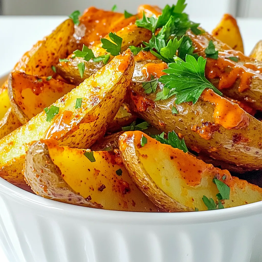 Für die Air Fryer Buffalo Potato Wedges brauchst du: - 4 mittelgroße Russet-Kartoffeln, in Spalten geschnitten - 3 Esslöffel Olivenöl - 1 Teelöffel Knoblauchpulver - 1 Teelöffel Zwiebelpulver - 1 Teelöffel geräuchertes Paprikapulver - ½ Teelöffel Cayennepfeffer (nach Geschmack anpassen) - Salz und Pfeffer nach Geschmack - ¼ Tasse Buffalo-Sauce - Frische Petersilie, gehackt (zum Garnieren) Wähle für dein Rezept die richtigen Kartoffeln. Ich empfehle Russet-Kartoffeln. Diese sind stärkehaltig und geben dir die beste Textur. Achte auf die Größe. Mittelgroße Kartoffeln sind ideal. Überprüfe die Schale. Sie sollte fest und ohne große Dellen sein. Gute Kartoffeln sorgen für knusprige Wedges. Wenn du kein Olivenöl hast, kannst du Pflanzenöl verwenden. Experimentiere mit verschiedenen Gewürzen. Paprikapulver kannst du durch Cayennepfeffer ersetzen, wenn du es schärfer magst. Für die Buffalo-Sauce gibt es viele Marken. Wähle eine, die dir gut schmeckt. Wenn du frische Petersilie nicht magst, kannst du auch Schnittlauch verwenden. Zuerst wasche die Kartoffeln gründlich. Ich benutze immer frische Russet-Kartoffeln. Diese sind ideal für Wedges. Dann schneide jede Kartoffel der Länge nach in zwei Hälften. Danach schneide die Hälften in etwa acht Spalten. So werden die Wedges gleichmäßig dick und garen schön. Gib die Kartoffelspalten in eine große Schüssel. Füge das Olivenöl hinzu und mische alles gut. Jetzt kommt der Spaß! Streue Knoblauchpulver, Zwiebelpulver, geräuchertes Paprikapulver, Cayennepfeffer, Salz und Pfeffer dazu. Mische alles gut durch, bis jede Wedge gleichmäßig bedeckt ist. So wird der Geschmack intensiv. Heize den Air Fryer auf 200°C vor. Das dauert nur fünf Minuten. Lege die Kartoffelspalten in einer einzigen Lage in den Korb. Achte darauf, dass sie nicht übereinander liegen. Frittiere die Wedges für 15 bis 20 Minuten. Schüttle den Korb in der Mitte der Garzeit. So bekommst du eine gleichmäßige Bräunung. Wenn die Wedges goldbraun sind, nimm sie raus. Träufle die Buffalo-Sauce darüber und mische vorsichtig. Garnieren mit frischer Petersilie sieht toll aus! Um die perfekte Knusprigkeit zu erreichen, sind einige Tipps wichtig. Zuerst sollten Sie die Kartoffeln gut waschen. Entfernen Sie Schmutz und Rückstände. Schneiden Sie die Kartoffeln in gleichmäßige Spalten. Dadurch garen sie gleichmäßig. Ein weiterer Trick ist, die Kartoffeln nach dem Schneiden in kaltes Wasser zu legen. Lassen Sie sie etwa 30 Minuten einweichen. Dies entfernt überschüssige Stärke. Trocknen Sie die Spalten danach gründlich ab. Eine gute Menge Olivenöl hilft, die knusprige Textur zu fördern. Stellen Sie auch sicher, dass der Air Fryer vorgeheizt ist. Eine Temperatur von 200°C (400°F) sorgt für optimale Ergebnisse. Die Gewürze sind sehr flexibel und können leicht angepasst werden. Mögen Sie es schärfer? Fügen Sie mehr Cayennepfeffer hinzu. Wenn Sie es milder mögen, reduzieren Sie die Menge. Knoblauch- und Zwiebelpulver geben Geschmack. Sie können auch andere Gewürze ausprobieren, wie italienische Kräuter oder Paprika. Experimentieren Sie mit verschiedenen Kombinationen. Dies macht die Wedges einzigartig und nach Ihrem Geschmack. Die Buffalo-Sauce kann auch variieren. Wählen Sie eine süßere oder schärfere Variante, je nach Vorliebe. Ein häufiger Fehler ist, die Kartoffelspalten zu überfüllen. Arbeiten Sie in kleinen Chargen. So garen die Wedges gleichmäßig und werden knusprig. Ein weiterer Fehler ist, die Garzeit nicht zu beachten. Schütteln Sie den Korb in der Mitte der Garzeit. Dies hilft, eine gleichmäßige Bräunung zu erreichen. Verwenden Sie auch kein zu viel Öl. Zu viel Öl kann die Wedges fettig machen. Achten Sie darauf, die Spalten gut zu vermischen. So wird jede Wedge gleichmäßig gewürzt und erhält den besten Geschmack. {{image_4}} Wenn du es scharf magst, füge mehr Buffalo-Sauce hinzu. Nach dem Garen kannst du die Wedges in einer Schüssel mit zusätzlicher Sauce schwenken. Das gibt einen tollen Kick! Du kannst auch verschiedene Sorten von Buffalo-Sauce ausprobieren, um den Geschmack zu ändern. Manche sind milder, andere sehr scharf. Es ist alles eine Frage des Geschmacks. Du kannst die Gewürze leicht anpassen. Probiere zum Beispiel italienische Kräuter wie Oregano oder Thymian. Eine Mischung aus Paprika und Kreuzkümmel gibt einen neuen Twist. Für einen frischen Geschmack kannst du nach dem Garen frische Kräuter hinzufügen. Schnittlauch oder Koriander passen gut. Sei kreativ und finde deine Lieblingskombination! Serviere die Wedges als Snack oder Beilage. Sie passen gut zu Burgern oder gegrilltem Fleisch. Beliebte Dips sind Ranch-Dressing oder Blauschimmelkäse-Dip. Wenn du es noch würziger magst, mische etwas Sriracha in den Dip. Du kannst auch einen Avocado-Dip machen. Das ist frisch und lecker. Stelle verschiedene Dips bereit, damit jeder wählen kann! Wenn Sie Wedges übrig haben, lassen Sie sie zuerst abkühlen. Platzieren Sie die Wedges in einen luftdichten Behälter. So bleiben sie frisch und lecker. Lagern Sie sie nicht länger als drei Tage im Kühlschrank. Der Geschmack kann schnell nachlassen. Um die Wedges wieder knusprig zu machen, nutzen Sie den Air Fryer. Heizen Sie ihn auf 180°C vor. Legen Sie die Wedges in den Korb und frittieren Sie sie für etwa 5 bis 7 Minuten. So werden sie wieder heiß und knusprig. Alternativ können Sie auch einen Ofen verwenden, aber der Air Fryer ist schneller. Für die Langzeitlagerung können Sie die Wedges einfrieren. Lassen Sie sie zuerst vollständig abkühlen. Legen Sie die Wedges in einen Gefrierbeutel und drücken Sie die Luft heraus. So bleiben sie bis zu drei Monate frisch. Wenn Sie sie verwenden möchten, lassen Sie sie im Kühlschrank auftauen und erwärmen Sie sie dann im Air Fryer. Die Kartoffelspalten brauchen 15 bis 20 Minuten im Air Fryer. Die genaue Zeit hängt von der Größe der Spalten ab. Schütteln Sie den Korb in der Mitte, damit die Wedges gleichmäßig garen. Achten Sie darauf, dass sie goldbraun und knusprig sind, bevor Sie sie herausnehmen. Buffalo Kartoffelspalten passen gut zu verschiedenen Beilagen. Hier sind einige Ideen: - Frischer Salat mit Joghurt-Dressing - Selleriestangen mit Blauschimmelkäse-Dip - Guacamole oder Avocado-Dip - Gegrillte Hähnchenstücke Diese Beilagen ergänzen den scharfen Geschmack der Wedges perfekt. Ja, Sie können die Kartoffeln auch im Ofen zubereiten. Heizen Sie den Ofen auf 220 °C vor. Legen Sie die gewürzten Wedges auf ein Backblech und backen Sie sie für 25 bis 30 Minuten. Wenden Sie sie nach der Hälfte der Zeit, damit sie gleichmäßig knusprig werden. In diesem Blogbeitrag haben wir die besten Wege für die Zubereitung von Buffalo Kartoffelspalten erkundet. Wir haben die wichtigen Zutaten, Schritte zum Garen im Air Fryer und viele Tipps geteilt. Durch die Auswahl der richtigen Kartoffeln und Variationen des Geschmacks kannst du das Gericht anpassen. Denke daran, Reste richtig zu lagern, damit du auch am nächsten Tag genießen kannst. Probiere diese Tipps aus und lasse dein Essen noch besser schmecken!