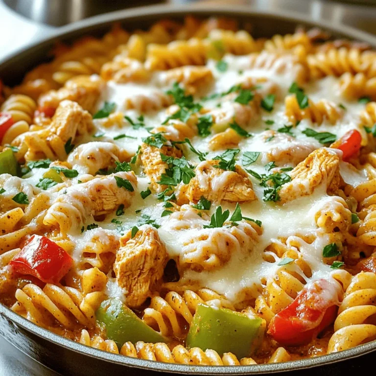- 450g gewürfelte Hähnchenbrustfilets, entbeint und ohne Haut - 225g ungekochte Penne-Pasta - 480ml Hühnerbrühe - 1 Esslöffel Cajun-Gewürz - 1 mittelgroße Zwiebel, gehackt - 3 Knoblauchzehen, fein gehackt - 1 rote Paprika, gewürfelt - 1 grüne Paprika, gewürfelt - 1 Dose (425g) gewürfelte Tomaten, unverdünnt - 240ml Sahne - 100g geriebener Mozzarella-Käse - 50g geriebener Parmesan-Käse - 2 Esslöffel Olivenöl - Salz und Pfeffer nach Geschmack - Frische Petersilie, gehackt, zur Garnitur Die Hauptzutaten sind wichtig für den Geschmack. Hähnchenbrustfilets bringen Protein. Pasta macht das Gericht sättigend. Hühnerbrühe gibt Aroma. Cajun-Gewürz sorgt für den besonderen Kick. Frisches Gemüse, wie Zwiebel und Paprika, bringt Farbe und Vitamine. - Mozzarella und Parmesan - Alternative Käseoptionen: Cheddar oder Gouda Käse ist der Schlüssel zu einer cremigen Konsistenz. Mozzarella schmilzt gut und wird schön goldbraun. Parmesan fügt Tiefe hinzu. Du kannst auch andere Käsesorten verwenden. Cheddar bringt einen anderen Geschmack ins Spiel. Gouda hat eine süßliche Note. - Cajun-Gewürz - Weitere Gewürzempfehlungen: Paprika, Oregano, oder Thymian Cajun-Gewürz ist das Herzstück. Es gibt dem Gericht seine scharfe Note. Du kannst Paprika für zusätzliche Süße verwenden. Oregano und Thymian bringen einen mediterranen Touch. Experimentiere mit den Gewürzen, um deinen Geschmack zu treffen. - Zuerst erhitze 2 Esslöffel Olivenöl in einer großen Pfanne. - Füge 450g gewürfelte Hähnchenbrust hinzu. - Streue 1 Esslöffel Cajun-Gewürz über das Hähnchen. - Brate das Hähnchen 5-7 Minuten lang, bis es schön braun ist. - Nimm das Hähnchen aus der Pfanne und lege es beiseite. - In die gleiche Pfanne gebe 1 gehackte Zwiebel. - Füge 3 fein gehackte Knoblauchzehen hinzu. - Jetzt kommen 1 gewürfelte rote und 1 gewürfelte grüne Paprika dazu. - Brate alles für 4-5 Minuten, bis das Gemüse weich wird. - Gib 1 Dose gewürfelte Tomaten und 480ml Hühnerbrühe in die Pfanne. - Lass die Mischung aufkochen. - Füge 225g ungekochte Penne-Pasta hinzu und rühre gut um. - Reduziere die Hitze, decke die Pfanne ab und koche für 10-12 Minuten. - Wenn die Pasta fertig ist, gib das Hähnchen zurück in die Pfanne. - Gieße 240ml Sahne darüber und rühre alles gut um. - Schmecke mit Salz und Pfeffer ab. - Heize den Ofen auf 190°C vor. - Streue 100g geriebenen Mozzarella und 50g geriebenen Parmesan über die Pasta. - Backe das Gericht 15-20 Minuten, bis der Käse goldbraun blubbert. - Lass es kurz abkühlen und garniere mit frischer Petersilie. Um eine cremige Sauce zu erhalten, nutzen Sie frische Sahne. Dadurch wird die Sauce reichhaltiger und glatter. Achten Sie darauf, die Sahne erst am Ende hinzuzufügen. So bleibt die Konsistenz perfekt. Küchenzeit ist wichtig. Braten Sie das Gemüse, bis es weich ist, bevor Sie die Pasta hinzufügen. Dadurch entfalten sich die Aromen besser. Kochen Sie die Pasta nicht zu lange. Sie sollte al dente sein. Das verhindert, dass sie matschig wird. Ein häufiger Fehler ist, die Kochzeit zu überschreiten. Wenn das Hähnchen zu lange kocht, trocknet es aus. Überprüfen Sie es nach 5-7 Minuten. Es sollte goldbraun und durchgegart sein. Achten Sie darauf, die Sauce nicht anbrennen zu lassen. Rühren Sie regelmäßig um, besonders wenn Sie die Pasta hinzufügen. Verwenden Sie einen schweren Topf für gleichmäßige Hitzeverteilung. Für dieses Gericht empfehle ich einen großen, tiefen Topf. Ein ofenfester Topf eignet sich auch gut. So sparen Sie sich Geschirr. Nützliche Utensilien sind ein Holzlöffel und ein scharfes Messer. Mit einem Holzlöffel können Sie die Sauce gut umrühren. Ein scharfes Messer hilft beim Schneiden des Gemüses. {{image_4}} Du kannst die Gemüse in diesem Gericht leicht anpassen. Füge andere Sorten hinzu, um mehr Farbe und Geschmack zu bekommen. Zum Beispiel: - Zucchini, gewürfelt - Spinat, frisch oder gefroren - Brokkoli, in kleine Röschen geschnitten Wenn du eine Veggie-Option wählst, lasse das Hähnchen weg. Ersetze es durch mehr Gemüse oder sogar Tofu. So bleibt das Gericht leicht und lecker. Du hast viele Optionen, wenn es um das Protein geht. Anstelle von Hähnchen kannst du: - Putenbrust verwenden - Garnelen oder Scampi hinzufügen Für Vegetarier oder Veganer gibt es tolle Alternativen. Probiere: - Kichererbsen für mehr Protein - Tempeh oder Seitan für einen herzhaften Geschmack Die Schärfe kannst du nach deinem Geschmack anpassen. Verwende mehr oder weniger Cajun-Gewürz. Wenn du es milder magst, probiere: - Paprikapulver für einen süßen Geschmack - Italienische Gewürze für eine andere Note Entdecke auch regionale Gewürzmischungen. Ras el Hanout oder Garam Masala können interessante Aromen hinzufügen. Experimentiere und finde deinen Favoriten! Resten von One Pot Creamy Cajun Chicken Pasta Bake können bis zu drei Tage im Kühlschrank bleiben. Lagere sie in einem luftdichten Behälter, um die Frische zu bewahren. Achte darauf, die Reste gut abzukühlen, bevor du sie in den Kühlschrank stellst. Du kannst Portionen von diesem Gericht auch einfrieren. Teile die Reste in kleine, gefrierfreundliche Behälter auf. Stelle sicher, dass du genug Platz oben lässt, um die Ausdehnung beim Gefrieren zu berücksichtigen. Um die Pasta später zu genießen, lasse sie im Kühlschrank über Nacht auftauen. Du kannst sie dann in einer Pfanne oder Mikrowelle aufwärmen, bis sie heiß ist. Die Reste bieten viele kreative Möglichkeiten. Mische die Pasta in einen Auflauf oder verwandele sie in eine köstliche Suppe. Du kannst auch frisches Gemüse hinzufügen, um Farbe und Nährstoffe zu steigern. So bleibt das Gericht spannend und lecker, auch beim zweiten Mal. Die Zubereitung dauert insgesamt 40 Minuten. Davon sind 15 Minuten für die Vorbereitung. Die Kochzeit beträgt etwa 25 Minuten. Dies umfasst das Anbraten des Hähnchens und das Backen im Ofen. Ja, du kannst die Pasta vorkochen. Das hat Vor- und Nachteile. Vorteile: - Du sparst Zeit beim Kochen. - Die Pasta hat eine gleichmäßige Konsistenz. Nachteile: - Die Sauce kann weniger gut einziehen. - Die Pasta kann matschig werden, wenn sie zu lange kocht. Du kannst das Gericht leicht abwandeln. Hier sind einige häufige Anpassungen: - Gemüse: Füge mehr Gemüse wie Spinat oder Zucchini hinzu. - Protein: Nutze statt Hähnchen Garnelen oder Tofu. - Gewürze: Variiere mit anderen Gewürzen wie Paprika oder italienischen Kräutern. Diese Anpassungen geben deinem Gericht eine neue Note. In diesem Artikel haben wir die Schlüsselzutaten für dein Gericht betrachtet, darunter Hähnchen, Pasta und frisches Gemüse. Wir haben auch die besten Käsevariationen und Gewürze behandelt, um deinen Geschmack zu verbessern. Deine Zubereitungsschritte sind einfach: Hähnchen anbraten, Gemüse hinzufügen und alles schließlich kombinieren. Mit den Tipps und Variationen kannst du dein Gericht ganz nach deinem Wunsch anpassen. Denke daran, Reste gut zu lagern oder kreativ zu verwerten. Mit dieser Anleitung zauberst du ein schmackhaftes Gericht, das jeden begeistert.
