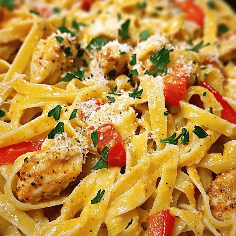 - 2 Hähnchenbrustfilets ohne Knochen und Haut, in mundgerechte Stücke geschnitten - 2 Esslöffel Cajun-Gewürzmischung - 225 g Fettuccine-Nudeln - 1 Esslöffel Olivenöl - 1 Esslöffel Butter - 1 kleine Zwiebel, gewürfelt - 3 Knoblauchzehen, fein gehackt - 1 rote Paprika, in Streifen geschnitten - 240 ml Sahne - 120 ml Hühnerbrühe - 100 g geriebener Parmesan-Käse - Salz und Pfeffer nach Geschmack - Frische Petersilie, gehackt (zum Garnieren) Beim Kochen dieser cremigen Cajun Chicken Pasta benutze ich frische Zutaten. Hähnchenbrust ist zart und nimmt den Geschmack gut auf. Cajun-Gewürzmischung bringt einen tollen Kick. Fettuccine-Nudeln sind perfekt, um die Sauce zu halten. Für das Gemüse verwende ich Zwiebeln, Knoblauch und rote Paprika. Diese Zutaten geben der Pasta Farbe und Geschmack. Die Sahne macht die Sauce reichhaltig. Hühnerbrühe fügt Tiefe hinzu und Parmesan-Käse rundet alles ab. Ich achte darauf, frische Petersilie zum Garnieren zu verwenden. Sie bringt ein frisches Aroma und sieht schön aus. Diese Zutaten machen das Gericht einfach und köstlich. Zuerst nehme ich die Hähnchenbrustfilets. Ich schneide sie in kleine Stücke. Dann gebe ich die Cajun-Gewürzmischung in eine Schüssel. Ich vermenge die Hähnchenstücke mit der Gewürzmischung. So sind sie gleichmäßig gewürzt. Ich bringe einen großen Topf mit gesalzenem Wasser zum Kochen. Dann füge ich die Fettuccine-Nudeln hinzu. Ich koche sie gemäß den Packungsanweisungen. Wenn sie al dente sind, gieße ich sie ab. Ich bewahre etwas Nudelwasser auf. In einer großen Pfanne erhitze ich das Olivenöl bei mittlerer bis hoher Hitze. Ich füge die gewürzten Hähnchenstücke hinzu. Nach etwa 7-8 Minuten sind sie goldbraun und gar. Dann nehme ich das Hähnchen aus der Pfanne und lege es beiseite. In derselben Pfanne schmelze ich die Butter. Ich gebe die gewürfelte Zwiebel hinein und brate sie etwa 3 Minuten an. Sie sollte glasig werden. Dann füge ich den Knoblauch und die Paprika hinzu. Ich brate alles 2-3 Minuten, bis die Paprika weich ist. Jetzt gieße ich die Sahne und die Hühnerbrühe in die Pfanne. Ich rühre alles gut um. Dann bringe ich die Mischung zum Sanftsimmern. Ich gebe den geriebenen Parmesan nach und nach in die Sauce. Dabei rühre ich, bis die Sauce glatt und cremig wird. Ist die Sauce zu dick, füge ich etwas Nudelwasser hinzu, bis die Konsistenz passt. Jetzt gebe ich das gebratene Hähnchen und die abgetropften Nudeln zurück in die Pfanne. Ich vermenge alles gut. Es sollte gleichmäßig verteilt und warm sein. Dann schmecke ich mit Salz und Pfeffer ab. Ich serviere die Pasta sofort. Eine schöne Garnitur mit frisch gehackter Petersilie macht das Gericht perfekt. - Anbraten vs. Grillen: Anbraten bringt mehr Geschmack. Es macht das Hähnchen schön knusprig. Grillen ist auch gut, aber es kann etwas trockener werden. - Verwendung von frischen Kräutern: Frische Kräuter machen den Unterschied. Petersilie bringt Frische. Versuche auch Basilikum oder Thymian für mehr Tiefe. - Zu viel Nudelwasser verwenden: Halte die Menge gering. Zu viel Wasser macht die Sauce wässrig. Nur einen Schuss hinzufügen, wenn nötig. - Sauce zu lange köcheln lassen: Lasse die Sauce nur sanft köcheln. Zu langes Kochen kann die Cremigkeit verringern. Sie soll dick, aber nicht trocken sein. - Möglichkeit von Hot Sauce oder weiteren Gewürzen: Füge Hot Sauce hinzu für mehr Schärfe. Paprika oder Cayennepfeffer bringen zusätzlichen Kick. - Alternative für Käse und Sahne: Nutze veganen Käse oder Kokosnusscreme, wenn du eine pflanzliche Option suchst. Diese Alternativen sind lecker und cremig. {{image_4}} Wenn du den Geschmack von Cajun magst, aber kein Hähnchen essen willst, gibt es tolle Alternativen. Du kannst Tofu oder Gemüse verwenden. Tofu nimmt die Gewürze gut auf und wird schön knusprig. Schneide den Tofu in kleine Stücke und brate ihn in der Pfanne an. Du kannst auch mehr Gemüse wie Zucchini, Brokkoli oder Spinat hinzufügen. Das macht das Gericht bunt und gesund. Für eine glutenfreie Version der cremigen Cajun Pasta kannst du glutenfreie Nudeln wählen. Diese Nudeln gibt es in vielen Formen, wie Fettuccine oder Penne. Achte darauf, die Kochanleitung auf der Verpackung zu befolgen. Glutenfreie Nudeln sind oft etwas empfindlicher, also achte darauf, sie nicht zu lange zu kochen. Das Ergebnis ist genauso lecker und cremig. Wenn du es gerne scharf magst, füge einfach zusätzliche Gewürze oder Chilis hinzu. Du kannst frische Jalapeños oder rote Chiliflocken verwenden, um mehr Hitze zu bringen. Mische die Gewürze in die Sauce, während sie köchelt. So bekommst du eine leckere, scharfe Note. Aber sei vorsichtig! Fange mit einer kleinen Menge an und taste dich langsam vor. Bewahren Sie die Reste in einem luftdichten Behälter auf. Glas- oder Plastikbehälter sind ideal. So bleibt die Pasta frisch und lecker. Lassen Sie die Pasta vor dem Lagern abkühlen. Im Kühlschrank bleibt die Pasta bis zu drei Tage frisch. Achten Sie darauf, dass der Behälter gut verschlossen ist. Nach drei Tagen kann der Geschmack nachlassen. Um die Pasta einzufrieren, teilen Sie sie in Portionen auf. Legen Sie die Portionen in Gefrierbeutel. Drücken Sie die Luft heraus, bevor Sie sie verschließen. Zum Auftauen legen Sie die Pasta über Nacht in den Kühlschrank. Erwärmen Sie die Pasta dann in der Mikrowelle oder in einer Pfanne. Fügen Sie etwas Sahne oder Brühe hinzu, um die Sauce wieder cremig zu machen. Du kannst auch Garnelen oder Tofu verwenden. Beide Optionen bieten tollen Geschmack. Garnelen sind schnell gar und passen gut zur Sauce. Tofu nimmt die Aromen gut auf. So bleibt das Gericht lecker und vielfältig. Ja, du kannst die Pasta im Voraus machen. Koche sie al dente und dann abkühlen lassen. Lagere sie in einem luftdichten Behälter. Du kannst sie später einfach aufwärmen. Achte darauf, etwas Nudelwasser hinzuzufügen, um die Sauce geschmeidig zu halten. Um die Sauce cremiger zu machen, füge mehr Sahne hinzu. Du kannst auch Frischkäse verwenden. Rühre die Zutaten gut ein, bis sie glatt sind. Bei Bedarf etwas Nudelwasser hinzufügen. So bleibt die perfekte Konsistenz. Die gesamte Zubereitungszeit beträgt etwa 30 Minuten. Du brauchst 15 Minuten für die Vorbereitung und 15 Minuten zum Kochen. Das ist schnell und einfach. Perfekt für ein leckeres Abendessen. Ein frischer grüner Salat passt hervorragend dazu. Auch Knoblauchbrot ist eine tolle Option. Du kannst auch gedämpftes Gemüse servieren. So hast du eine ausgewogene Mahlzeit. In diesem Blogbeitrag haben wir die Zutaten, Schritte und Tipps für ein leckeres Cajun-Hähnchen-Fettuccine-Rezept behandelt. Ich hoffe, die Informationen helfen dir, das Gericht perfekt zuzubereiten. Denk daran, kreativ zu sein und deine eigenen Variationen auszuprobieren. Mit den richtigen Zutaten und ein wenig Übung wirst du jedes Mal tolle Ergebnisse erzielen. Probiere es aus und genieße deine Mahlzeit!