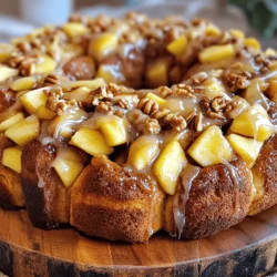 - 2 Dosen Zimtschneidenteig - 2 mittelgroße Äpfel - 120 g brauner Zucker - 1 1/2 Teelöffel gemahlener Zimt - 60 g gehackte Walnüsse - 60 ml geschmolzene Butter - Zuckerguss aus den Zimtschnecken Um das beste Apfel-Zimt-Roll-Monkey-Bread zu machen, brauchst du frische und hochwertige Zutaten. Die Hauptzutaten sind der Zimtschneidenteig, die Äpfel und der braune Zucker. Die zwei Dosen Zimtschneidenteig sind der Kern des Rezepts. Sie sorgen für die lockere und süße Basis. Die Äpfel bringen eine fruchtige Frische. Wähle Äpfel, die fest und süß sind. So schmeckt das Monkey Bread noch besser. Der braune Zucker gibt dem gesamten Gericht eine tiefe Süße und einen Hauch von Karamellgeschmack. Die zusätzlichen Zutaten wie gemahlener Zimt und gehackte Walnüsse bringen Geschmack und Textur. Der Zimt ist der Star in diesem Rezept. Er macht alles warm und einladend. Die Walnüsse sind optional, aber sie fügen einen schönen Crunch hinzu. Die geschmolzene Butter sorgt dafür, dass alles schön zusammenklebt und goldbraun wird. Zum Schluss vervollständigt der Zuckerguss das Monkey Bread. Er macht es süß und klebrig. Du kannst ihn direkt aus der Dose verwenden. Mit diesen Zutaten bereitest du einen echten Genuss zu. Zuerst heize den Ofen auf 175°C vor. Dies ist wichtig, um das Monkey Bread gleichmäßig zu backen. Fette dann eine Gugelhupfform mit Butter oder Antihaft-Spray ein. So lässt sich das fertige Brot leicht herausnehmen. Nimm zwei mittelgroße Äpfel. Schäle sie, entkerne sie und würfle sie in kleine Stücke. In einer Schüssel vermenge die Apfelwürfel mit 120 g braunem Zucker und 1 1/2 Teelöffeln Zimt. Rühre alles gut um, sodass die Äpfel gleichmäßig bedeckt sind. Lass die Mischung beiseite, während du den Teig vorbereitest. Öffne die Dosen mit dem gekühlten Zimtschneidenteig. Schneide jeden Teigling in Viertel. In einer großen Schüssel vermenge die Teigstücke mit dem restlichen braunen Zucker, Zimt und optional den gehackten Walnüssen. Schichte die Hälfte der Teigmischung in die Gugelhupfform. Dann verteile die Hälfte der Apfelmischung gleichmäßig darüber. Füge die restlichen Teigstücke auf die Äpfel hinzu, um eine zweite Schicht zu bilden. Streue die restliche Apfelmischung über die zweite Schicht. Gieße dann 60 ml geschmolzene Butter gleichmäßig darüber. Jetzt ist dein Monkey Bread bereit zum Backen. - Behalte die Backzeit im Auge. - Das Monkey Bread ist fertig, wenn die Oberseite goldbraun ist. Die Backzeit für das Monkey Bread beträgt 30 bis 35 Minuten. Ich empfehle, nach 25 Minuten einen Blick hineinzuwerfen. So kannst du sicherstellen, dass es nicht zu lange backt. Die Oberseite sollte schön goldbraun sein. Wenn du siehst, dass die Farbe stimmt, ist das ein gutes Zeichen. Du kannst auch mit einem Zahnstocher testen. Steche in die Mitte. Wenn er sauber herauskommt, ist das Monkey Bread fertig. - Verwende verschiedene Apfelsorten. - Füge Rosinen oder getrocknete Früchte hinzu. Für mehr Geschmack kannst du verschiedene Apfelsorten verwenden. Manche Äpfel sind süßer, andere sind saftiger. Du kannst auch Rosinen oder getrocknete Früchte hinzufügen. Diese Zutaten geben deinem Monkey Bread eine besondere Note. Probiere es aus, um zu sehen, was dir am besten schmeckt! - Serviere das Monkey Bread warm. - Garniere mit frischer Minze oder geraspeltem Apfel. Ich empfehle, das Monkey Bread warm zu servieren. Es schmeckt am besten frisch aus dem Ofen. Du kannst es mit frischer Minze oder geraspeltem Apfel garnieren. Das sieht nicht nur gut aus, sondern gibt auch einen frischen Geschmack. Deine Gäste werden begeistert sein! {{image_4}} Für eine nussige Note füge Mandeln oder Pekannüsse hinzu. Diese Nüsse bieten einen tollen Crunch. Sie passen gut zu den süßen Äpfeln und dem Zimt. Einfach die Nüsse grob hacken und mit dem Zimtschneidenteig vermischen. Das gibt deinem Monkey Bread mehr Textur und Geschmack. Bist du ein Schokoladenfan? Dann füge Schokoladenstückchen hinzu. Diese geschmolzenen Stücke sorgen für einen reichen, süßen Geschmack. Du kannst sie direkt in die Teigmischung geben. Es ist eine einfache Möglichkeit, das Rezept zu verfeinern und noch schokoladiger zu machen. Wenn du eine vegane Option suchst, ist das auch möglich. Ersetze den Zimtschneidenteig durch einen veganen Teig. Verwende pflanzliche Butter und einen veganen Zuckerguss. So bleibt der Genuss erhalten, ohne tierische Produkte zu nutzen. Das ist eine tolle Wahl für alle, die pflanzlich leben. Bewahre das Monkey Bread in einem luftdichten Behälter auf. So bleibt es frisch. Der Kühlschrank ist perfekt für eine Aufbewahrungszeit von bis zu vier Tagen. Wenn du den Zuckerguss nicht mehr brauchst, lagere ihn separat. So bleibt der Geschmack frisch. Um das Monkey Bread einzufrieren, lass es zuerst ganz abkühlen. Schneide es in Stücke. Lege die Stücke in einen gefrierfesten Beutel oder Behälter. So bleibt es bis zu drei Monate haltbar. Vergiss das Datum nicht auf dem Beutel zu vermerken. Um das Monkey Bread wieder warm zu machen, benutze den Ofen oder die Mikrowelle. Im Ofen: Heize ihn auf 150°C vor. Lege das Monkey Bread auf ein Backblech. Backe es für 10-15 Minuten. In der Mikrowelle: Erwärme ein Stück für 20-30 Sekunden. So bleibt es weich und lecker. Monkey Bread bleibt im Kühlschrank etwa 3 bis 4 Tage frisch. Du solltest es in einem luftdichten Behälter aufbewahren. So bleibt der Geschmack erhalten. Wenn du es länger aufbewahren möchtest, friere es ein. Das hält es bis zu 3 Monate. Ja, du kannst die Äpfel ersetzen. Statt Äpfel kannst du Birnen verwenden. Auch Pfirsiche oder Beeren sind tolle Alternativen. Achte darauf, die Früchte ähnlich zu schneiden, damit sie gut backen. Für dieses Rezept brauchst du ein paar einfache Utensilien: - Eine Gugelhupfform - Eine große Rührschüssel - Ein Messer und ein Schneidebrett - Ein Messbecher für die Butter - Einen Löffel zum Mischen Ja, du kannst das Monkey Bread im Voraus zubereiten. Bereite die Teig- und Apfelmischung vor. Lege sie in die Form und decke sie ab. Du kannst es bis zu 24 Stunden im Kühlschrank aufbewahren. Backe es dann, wenn du bereit bist. So hast du frisches Monkey Bread, wann immer du möchtest! In diesem Artikel haben wir die Zutaten und die Zubereitung von leckerem Monkey Bread mit Äpfeln behandelt. Wir haben die Haupt- und zusätzlichen Zutaten aufgelistet und viele wertvolle Tipps gegeben. Dazu zählen Variationen für jeden Geschmack und Hinweise zur Lagerung. Kreatives Backen kann Spaß machen und schmeckt besser, wenn man es teilt. Sei kreativ, probiere neue Geschmacksrichtungen aus und genieße jede köstliche Stelle des Monkey Breads!