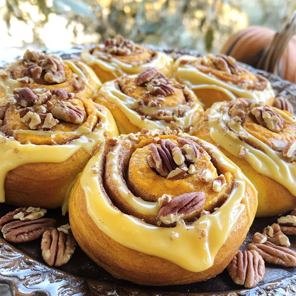 - 2 ½ Tassen Weizenmehl - 1 Päckchen (2 ¼ Teelöffel) Trockenhefe - ½ Teelöffel Salz - ¼ Tasse Haushaltszucker - 1 Tasse Kürbispüree aus der Dose - ½ Tasse brauner Zucker, gepackt - ½ Teelöffel gemahlener Zimt - ¼ Teelöffel Muskatnuss - ½ Tasse gehackte Pekannüsse Für die Kürbis-Pekan-Zimt-Schnecken sind die Zutaten der Schlüssel. Weizenmehl ist die Basis für den Teig. Trockenhefe hilft dem Teig, schön aufzugehen. Salz und Haushaltszucker geben dem Teig Geschmack. Kürbispüree bringt die herbstliche Note. Brauner Zucker sorgt für Süße und eine tolle Karamellnote. Zimt und Muskatnuss verleihen den Schnecken ihr warmes Aroma. Pekannüsse bringen einen knusprigen Biss. - ½ Tasse Puderzucker - 2 Esslöffel Frischkäse, weich - 1 Esslöffel Ahornsirup - 1-2 Esslöffel Milch Das Frosting macht die Schnecken besonders. Frischkäse sorgt für Cremigkeit. Puderzucker bringt die Süße. Ahornsirup fügt einen tollen Geschmack hinzu. Die Milch hilft, die richtige Konsistenz zu erreichen. Achte darauf, frische Zutaten zu verwenden. So schmecken deine Schnecken am besten. Wenn du die Zutaten auswählst, achte auf Qualität. Frischkäse sollte cremig sein und gut schmecken. Verwende echten Ahornsirup für den besten Geschmack. So machst du deine Kürbis-Pekan-Zimt-Schnecken unwiderstehlich! Zuerst stelle ich die Mischung aus den trockenen Zutaten her. In einer großen Schüssel kombiniere ich 1 Tasse Weizenmehl, 1 Päckchen Trockenhefe, ½ Teelöffel Salz, ¼ Tasse Haushaltszucker und ½ Teelöffel gemahlenen Zimt. Diese Mischung sorgt für den perfekten Geschmack. Dann verrühre ich in einer separaten Schüssel ½ Tasse warme Milch, ¼ Tasse geschmolzene Butter und 1 großes Ei. Ich achte darauf, dass alles gut vermischt ist. Schließlich füge ich 1 Tasse Kürbispüree aus der Dose hinzu und rühre alles zu einer glatten Masse. Jetzt ist es Zeit, den Teig zuzubereiten. Ich gebe die feuchten Zutaten schrittweise zu den trockenen Zutaten. Dabei vermische ich alles gut, bis eine homogene Masse entsteht. Dann hebe ich nach und nach das restliche Mehl (½ Tasse auf einmal) unter. So entsteht ein weicher Teig. Ich knete den Teig auf einer bemehlten Arbeitsfläche etwa 5-7 Minuten lang, bis er glatt und elastisch ist. Jetzt gebe ich den Teig in eine gefettete Schüssel und decke ihn mit einem Küchentuch ab. Ich lasse ihn an einem warmen Ort etwa 1 Stunde gehen, bis er sich verdoppelt hat. Während der Teig geht, bereite ich die Füllung vor. In einer kleinen Schüssel vermische ich ½ Tasse braunen Zucker, 1 Esslöffel gemahlenen Zimt, ½ Tasse gehackte Pekannüsse und ¼ Teelöffel Muskatnuss. Diese Mischung bringt viel Geschmack. Nach dem Gehen schlage ich den Teig nieder und rolle ihn auf einer bemehlten Fläche zu einem Rechteck (ca. 30 x 50 cm) aus. Ich streiche die geschmolzene Butter gleichmäßig über den Teig und streue die Füllung darauf. Dabei lasse ich einen kleinen Rand an den Rändern. Ich rolle den Teig von einer langen Seite her eng auf. Die Naht drücke ich gut zusammen. Dann schneide ich die Rolle mit einem scharfen Messer in 12 gleichmäßige Schnecken. Ich lege die Schnecken in eine gefettete Auflaufform oder auf ein mit Backpapier ausgelegtes Blech. Danach decke ich sie ab und lasse sie für weitere 30 Minuten gehen. - Tipps zur Teigkonsistenz: Achte darauf, dass dein Teig weich, aber nicht klebrig ist. Wenn er zu trocken ist, füge etwas Milch hinzu. Ist er zu nass, gib mehr Mehl dazu. Knete den Teig gut, bis er glatt wird. Dies sorgt für eine schöne Textur. - Wichtigkeit des richtigen Gehens: Lass den Teig an einem warmen Ort gehen. Ein kalter Raum kann das Aufgehen verlangsamen. Der Teig sollte sich verdoppeln, was etwa eine Stunde dauert. Das ist wichtig für die Luftigkeit deiner Schnecken. - Backzeit und ideale Temperatur: Heize deinen Ofen auf 175°C vor. Backe die Schnecken 25-30 Minuten. Achte darauf, dass sie goldbraun sind. Die richtige Zeit und Temperatur sind entscheidend für ein gutes Ergebnis. - Wie man das Frosting richtig aufträgt: Bereite das Frosting, während die Schnecken abkühlen. Träufle das Frosting über die warmen Schnecken. So zieht es gut ein und wird cremig. Nutze einen Löffel oder eine Spritztüte für eine schöne Präsentation. {{image_4}} Du kannst deine Kürbis-Pekan-Zimt-Schnecken auf viele Arten anpassen. Eine einfache Methode ist, Trockenfrüchte hinzuzufügen. Rosinen oder getrocknete Cranberries passen gut. Sie bringen eine süße und fruchtige Note. Ein weiterer Tipp ist, Schokolade hinzuzufügen. Zartbittere Schokoladenstückchen können die Zimtschnecken bereichern. Sie geben jedem Biss einen besonderen Geschmack. Variiere auch mit verschiedenen Nüssen. Walnüsse oder Mandeln sind großartige Alternativen zu Pekannüssen. Sie bringen unterschiedliche Texturen und Aromen in dein Rezept. Wenn du glutenfrei kochen möchtest, kannst du glutenfreies Mehl verwenden. Viele Marken bieten gut funktionierende Mischungen an. Diese sind oft leicht erhältlich. Für eine vegane Variante ersetze das Ei durch einen Esslöffel Leinsamenmehl und drei Esslöffel Wasser. Lass es einige Minuten stehen, bis es dick wird. Statt Butter kannst du Margarine oder Kokosöl nutzen. Diese Optionen halten die Zimt-Schnecken lecker und saftig, ohne tierische Produkte. Um Ihre Kürbis-Pekan-Zimt-Schnecken frisch zu halten, gibt es einige einfache Tipps. Sie können die Schnecken entweder im Kühlschrank oder bei Zimmertemperatur aufbewahren. - Kühlschrank: Wickeln Sie die Schnecken in Frischhaltefolie. So bleiben sie bis zu einer Woche frisch. - Zimmertemperatur: Stellen Sie die Schnecken in einen luftdichten Behälter. So bleiben sie drei bis vier Tage lecker. Ein wichtiger Tipp: Lassen Sie die Schnecken vor dem Verzehr etwas abkühlen. Das sorgt für einen besseren Geschmack. Wenn die Schnecken kalt sind, können Sie sie einfach aufwärmen. Es gibt zwei gängige Methoden: die Mikrowelle und den Ofen. - Mikrowelle: Legen Sie eine Schnecke auf einen Teller und decken Sie sie mit einem feuchten Papiertuch ab. Erhitzen Sie sie 15 bis 20 Sekunden. So bleibt die Schnecke weich. - Ofen: Heizen Sie den Ofen auf 175°C. Legen Sie die Schnecken auf ein Backblech und wärmen Sie sie 5 bis 10 Minuten. So wird der Teig wieder schön fluffig. Ein weiterer Tipp: Wenn Sie die Schnecken aufwärmen, fügen Sie etwas frisches Frosting hinzu. Das macht sie noch köstlicher! Kürbis-Pekan-Zimt-Schnecken sind bei richtiger Lagerung 3 bis 5 Tage haltbar. Bewahre sie in einem luftdichten Behälter auf. So bleiben die Schnecken frisch und weich. Wenn du sie länger aufbewahren möchtest, friere sie ein. Dann kannst du sie bis zu 3 Monate lagern. Achte darauf, sie gut einzuwickeln, damit sie nicht austrocknen. Ja, du kannst den Teig am Vortag zubereiten. Mische die trockenen Zutaten und die feuchten Zutaten wie beschrieben. Lass den Teig dann im Kühlschrank gehen. Am nächsten Tag nimmst du ihn heraus und lässt ihn auf Zimmertemperatur kommen. Danach kannst du mit der Füllung weitermachen. Das spart Zeit und macht das Backen einfacher. In vielen Städten gibt es tolle Bäckereien, die Kürbis-Pekan-Zimt-Schnecken anbieten. Probiere es in lokalen Cafés oder spezialisierten Bäckereien. Oft haben sie ihre eigene Note. Eine gute Empfehlung ist, die Bäckerei zu fragen, ob sie saisonale Variationen haben. So kannst du immer wieder neue Geschmäcker entdecken. Kürbis-Pekan-Zimt-Schnecken sind ein leckeres Herbst-Highlight. Wir haben die besten Zutaten, einschließlich Gewürze und Frosting, durchgesprochen. Die Schritt-für-Schritt-Anleitung macht das Backen einfach. Mit Tipps vermeiden Sie häufige Fehler und backen perfekte Schnecken. Variationen und Aufbewahrungshinweise geben Ihnen noch mehr Optionen. Diese Schnecken sind nicht nur ein Genuss, sondern auch anpassbar. Sie können Ihre eigene Version mit wenigen Änderungen erstellen. Experimentieren Sie und finden Sie Ihren persönlichen Favoriten!