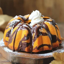 Um diesen leckeren Kürbis-Schokoladen-Swirl-Bundt-Kuchen zu machen, benötigst du: - 1 ¾ Tassen Weizenmehl - 1 Teelöffel Backpulver - 1 Teelöffel Natron - ½ Teelöffel Salz - 1 Teelöffel gemahlener Zimt - ½ Teelöffel gemahlene Muskatnuss - ½ Teelöffel gemahlener Ingwer - ½ Tasse ungesalzene Butter, zimmerwarm - 1 Tasse Kristallzucker - ½ Tasse brauner Zucker, fest gepackt - 2 große Eier - 1 Tasse Kürbispüree (aus der Dose oder frisch) - 1 Teelöffel Vanilleextrakt - 1 Tasse Zartbitterschokoladenstückchen - 2 Esslöffel Kakaopulver - 1 Esslöffel Milch (nach Bedarf für die Schokoladenmischung) Wähle die Zutaten mit Bedacht. Das Mehl sollte frisch sein, um einen guten Geschmack zu garantieren. Achte darauf, dass die Gewürze wie Zimt und Muskatnuss frisch gemahlen sind. Dies gibt dem Kuchen ein intensives Aroma. Die Butter sollte zimmerwarm sein, damit sie gut mit dem Zucker vermischt werden kann. Bei den Schokoladenstückchen greife zu hochwertiger Zartbitter-Schokolade. Sie sorgt für einen tollen Kontrast zum süßen Kürbisteig. Kürbispüree ist der Star dieses Kuchens. Du kannst frisches Kürbispüree verwenden oder das aus der Dose. Wenn du frisches Kürbisfleisch verwendest, koche oder dämpfe den Kürbis zuerst, bis er weich ist. Danach pürierst du ihn zu einer glatten Masse. Das aus der Dose ist oft bereits sehr gut gewürzt, also achte darauf, ungesüßtes Püree zu wählen. Beide Optionen funktionieren gut. Der Geschmack bleibt köstlich, egal für welche du dich entscheidest. Zuerst heize deinen Ofen auf 175°C vor. Fette eine 10-Zoll-Gugelhupfform ein. Streue etwas Mehl hinein, damit der Kuchen nicht kleben bleibt. In einer Schüssel mische das Mehl, Backpulver, Natron, Salz, Zimt, Muskatnuss und Ingwer. Diese Mischung stellst du beiseite. In einer großen Schüssel schlägst du die zimmerwarme Butter mit Kristallzucker und braunem Zucker. Mische alles gut, bis die Masse leicht und fluffig wird. Gib die Eier nach und nach dazu und rühre gut um. Füge dann das Kürbispüree und den Vanilleextrakt hinzu. Jetzt nimm die trockene Mischung und gib sie nach und nach zur feuchten Mischung. Rühre nur so lange, bis alles gerade verbunden ist. Übermäßiges Rühren macht den Kuchen dicht. Für die Schokoladenmischung schmelze die Schokoladenstückchen in der Mikrowelle. Mache das in 20-Sekunden-Intervallen. Rühre zwischendurch um, bis die Schokolade glatt ist. Mische das Kakaopulver unter. Wenn die Mischung zu dick ist, füge etwas Milch hinzu. Gieße die Hälfte des Kürbisteigs in die Gugelhupfform. Löffle die Schokoladenmischung gleichmäßig darüber. Gieße den restlichen Kürbisteig darauf und streiche ihn glatt. Mit einem Buttermesser ziehe vorsichtig durch die Schokoladenmischung, um den Swirl-Effekt zu erzeugen. Backe den Kuchen 45-55 Minuten. Überprüfe mit einem Zahnstocher, ob er fertig ist. Der Zahnstocher sollte sauber herauskommen. Lass den Kuchen nach dem Backen 10-15 Minuten in der Form abkühlen. Danach lege ihn auf ein Kuchengitter, um ihn vollständig abzukühlen. Um einen schönen Swirl zu machen, benutze ein Buttermesser oder einen Holzspieß. Tauche es sanft in die Schokoladenmischung. Ziehe dann durch den Kürbisteig, um den Swirl zu formen. Sei vorsichtig! Zu starkes Mischen zerstört das Muster. Mach sanfte Bewegungen, damit die Farben klar bleiben. Achte darauf, dass alle Zutaten bereit sind, bevor du beginnst. Das hilft dir, nichts zu vergessen. Halte die trockenen und feuchten Zutaten getrennt, bis es Zeit ist, sie zu mischen. Verwirrung beim Messen kann den Geschmack beeinflussen. Halte die Schokoladenstückchen und das Kakaopulver bereit, um sie schnell hinzuzufügen. Verwende eine große Rührschüssel für den Teig. Ein elektrischer Mixer macht das Rühren einfach. Achte darauf, eine Antihaftform zu nutzen. Diese hilft, den Kuchen leicht herauszunehmen. Ein Kuchengitter ist ideal zum Abkühlen. So bleibt der Kuchen gleichmäßig kühl und feucht. {{image_4}} Wenn du die Zartbitterschokolade nicht magst, gibt es viele Alternativen. Du kannst Milchschokolade verwenden. Sie macht den Kuchen süßer und cremiger. Weiße Schokolade ist eine andere Option. Sie gibt einen schönen Kontrast zur Kürbismasse. Probiere auch Nuss-Nougat-Schokolade. Sie bringt einen nussigen Geschmack in den Kuchen. Du kannst diesen Kuchen auch glutenfrei machen. Verwende einfach glutenfreies Mehl. Achte darauf, dass die Mischung gut bindet. Das ist wichtig, damit der Kuchen nicht bricht. Du kannst auch eine Mischung aus Mandelmehl und Kokosmehl verwenden. Das gibt dem Kuchen einen tollen Geschmack. Um den Kuchen interessanter zu machen, füge Gewürze hinzu. Eine Prise Muskatnuss oder mehr Zimt bringt Tiefe. Du kannst auch gehackte Nüsse wie Walnüsse oder Pekannüsse einstreuen. Diese geben einen schönen Crunch. Wenn du einen Hauch von Karamell magst, füge Karamellstückchen hinzu. Das sorgt für eine süße Überraschung in jedem Bissen. Um den Kürbis-Schokoladen-Swirl-Bundt-Kuchen frisch zu halten, ist die Lagerung wichtig. Lassen Sie den Kuchen zuerst vollständig abkühlen. Legen Sie ihn dann auf einen Teller oder in einen Kuchenbehälter. Bedecken Sie ihn gut mit Frischhaltefolie oder einem Deckel. So bleibt die Feuchtigkeit im Kuchen und er trocknet nicht aus. Der Kuchen bleibt bei Raumtemperatur bis zu 3 Tage frisch. Wenn Sie ihn länger aufbewahren möchten, stellen Sie ihn in den Kühlschrank. Dort hält er sich bis zu einer Woche. Achten Sie darauf, den Kuchen weiterhin abzudecken. So bleibt er schmackhaft und feucht. Um den Kuchen einzufrieren, schneiden Sie ihn in Stücke. Wickeln Sie jedes Stück gut in Frischhaltefolie ein. Danach legen Sie die Stücke in einen Gefrierbeutel. So bleibt der Kuchen bis zu 3 Monate frisch. Zum Auftauen legen Sie die Stücke einfach in den Kühlschrank. Lassen Sie sie dort über Nacht auftauen. So bleibt der Geschmack erhalten und der Kuchen bleibt saftig. Um einen fluffigen Kuchen zu machen, ist es wichtig, die Butter und Zucker gut zu schlagen. Ich empfehle, etwa 3-4 Minuten zu mischen. Dadurch wird Luft in die Mischung eingearbeitet. Verwende auch zimmerwarme Zutaten, wie Butter und Eier. Sie verbinden sich leichter. Übermische den Teig nicht, wenn du die trockenen Zutaten hinzufügst. Rühre nur so lange, bis alles gerade so vermischt ist. Ja, du kannst frisches Kürbispüree verwenden! Es gibt nichts Besseres als frische Zutaten. Koche dazu den Kürbis weich, püriere ihn und lasse ihn abkühlen. Achte darauf, dass das Püree nicht zu nass ist. Ein zu feuchtes Püree kann den Teig schwer machen und den Kuchen dicht machen. Der Kuchen bleibt bei Raumtemperatur für etwa 3-4 Tage frisch. Bewahre ihn in einem luftdichten Behälter auf. Wenn du den Kuchen im Kühlschrank lagerst, hält er bis zu einer Woche. Du kannst den Kuchen auch einfrieren. Wickel ihn gut ein, um Gefrierbrand zu vermeiden. So bleibt er bis zu drei Monate haltbar. Wir haben die wichtigen Zutaten betrachtet und die besten Kürbispürees ausgewählt. Danach haben wir die Schritte zum perfektionieren des Rezepts durchgearbeitet. Tipps zur Swirl-Technik und Lagerung helfen, Missgeschicke zu vermeiden. Auch Variationen für Allergien und Geschmäcker wurden angesprochen. Mit diesen Informationen wirst du sicher einen köstlichen Kuchen zaubern. Nutze die Tipps und genieße das Backen!