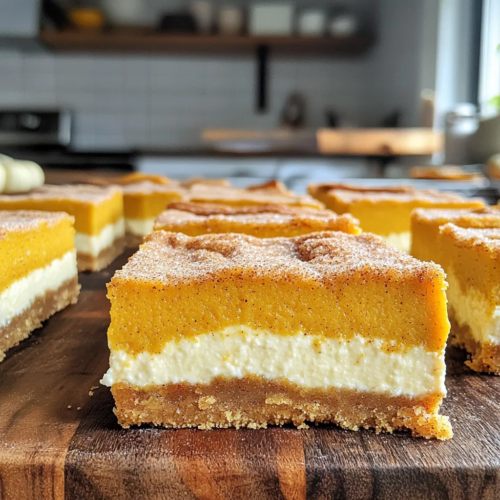 - 450 g Frischkäse, weich (Raumtemperatur) - 240 g Kürbispüree - 200 g Zucker - 2 große Eier - 1 Teelöffel Vanilleextrakt - 1 Teelöffel gemahlener Zimt - 1/2 Teelöffel Muskatnuss - 1/4 Teelöffel Salz Die Käsekuchen-Schicht bringt die cremige Textur in dein Dessert. Der Frischkäse sorgt für die Basis, während das Kürbispüree den tollen Geschmack und die Farbe gibt. Zucker macht den Käsekuchen süß. Die Eier binden alles gut zusammen. Vanille, Zimt und Muskatnuss geben dem Dessert den warmen, herbstlichen Geschmack. - 190 g Weizenmehl - 100 g Zucker - 1/4 Teelöffel Salz - 115 g ungesalzene Butter, geschmolzen - 1 großes Ei - 1 Teelöffel Backpulver Der Churro-Boden ist knusprig und süß. Das Mehl gibt Struktur, und der Zucker sorgt für die Süße. Das Salz hebt die Aromen hervor. Geschmolzene Butter macht den Boden reichhaltig. Das Ei und das Backpulver helfen, dass der Boden schön aufgeht und leicht wird. - 50 g Zucker - 1 Teelöffel gemahlener Zimt - 30 g ungesalzene Butter, geschmolzen Das Topping ist der letzte Schliff. Zucker und Zimt machen es süß und aromatisch. Die geschmolzene Butter sorgt dafür, dass das Topping gut haftet und glänzt. So wird dein Käsekuchen nicht nur lecker, sondern sieht auch toll aus. Heize deinen Ofen auf 175°C vor. Fette eine 23x23 cm große Backform ein oder lege sie mit Backpapier aus. Vermenge in einer mittelgroßen Schüssel das Mehl, den Zucker, das Salz und das Backpulver. Füge die geschmolzene Butter und das Ei hinzu. Mische alles gut. Drücke die Mischung gleichmäßig auf den Boden der Form. Backe den Boden für 10 Minuten. Nimm ihn dann aus dem Ofen und lass ihn etwas abkühlen. Nimm eine große Rührschüssel und schlage den weichen Frischkäse mit einem Handmixer glatt. Füge das Kürbispüree, den Zucker, die Eier, den Vanilleextrakt, den Zimt, die Muskatnuss und das Salz hinzu. Schlage weiter, bis alles gut vermischt ist und die Mischung cremig aussieht. Gieße die Kürbis-Käsekuchenfüllung gleichmäßig über die vorgebackene Kruste. Backe die Form im Ofen für 40-45 Minuten. Die Ränder sollten fest sein, während die Mitte leicht wackelt. Vermische während des Backens den Zucker und den Zimt für das Topping in einer kleinen Schüssel. Nimm das Kuchenblech nach dem Backen heraus und lass es etwa 10 Minuten abkühlen. Bestreiche die warme Käsekuchenoberfläche mit der geschmolzenen Butter. Streue dann die Zimt-Zucker-Mischung gleichmäßig darüber. Lass die Käsekuchen-Riegel bei Raumtemperatur vollständig abkühlen. Stelle sie dann in den Kühlschrank, damit sie für mindestens 2 Stunden fest werden. Schneide sie nach dem Kühlen in Quadrate und serviere sie. Um die besten Kürbis Churro Käsekuchen Riegel zu machen, beginne mit der richtigen Vorbereitung. Stelle sicher, dass der Frischkäse weich ist. Lass ihn eine Stunde bei Raumtemperatur stehen. Das macht die Mischung glatt. Bereite die Backform gut vor. Fette sie ein oder lege sie mit Backpapier aus. So bleibt der Käsekuchen nicht kleben. Ein häufiger Fehler ist das Übermischen der Käsekuchen-Füllung. Mixe nur, bis alles gut vermischt ist. Zu viel Luft macht die Riegel fluffig und nicht fest. Achte darauf, dass die Backzeit genau eingehalten wird. Wenn die Ränder fest sind, ist das ein gutes Zeichen. Wenn die Mitte zu fest ist, wird der Käsekuchen trocken. Für die beste Textur ist die richtige Balance wichtig. Achte darauf, die Zutaten exakt zu messen. Verwende frisches Kürbispüree für den besten Geschmack. Eine Prise Salz hebt die Aromen hervor. Das Churro-Topping sollte warm auf die Füllung kommen. So haftet es besser. Ein kleiner Zweig frischer Minze macht die Präsentation toll. {{image_4}} Möchtest du die Kürbis Churro Käsekuchen Riegel glutenfrei machen? Das ist einfach! Ersetze das Weizenmehl durch eine glutenfreie Mehlmischung. Achte darauf, dass die Mischung für Backwaren geeignet ist. Du kannst auch Mandelmehl oder Kokosmehl verwenden. Beide geben den Riegeln einen interessanten Geschmack. Achte darauf, die Konsistenz der Mischung zu prüfen. Vielleicht musst du die Menge an Flüssigkeit anpassen, um die richtige Textur zu erreichen. Wenn du gerne experimentierst, probiere andere Geschmäcker aus! Du kannst das Kürbispüree durch Apfelmus oder Zucchini ersetzen. Das sorgt für eine andere, aber leckere Textur. Auch Schokoladenstückchen sind eine tolle Ergänzung. Sie bringen eine süße und reichhaltige Note. Für eine herzhaftere Note kannst du auch geriebene Karotten hinzufügen. Lass deiner Kreativität freien Lauf und finde deinen Lieblingsgeschmack! Die Toppings machen die Riegel noch besser. Du kannst die Zimt-Zucker-Mischung verwenden, die im Rezept steht, aber auch mehr hinzufügen! Streue einige gehackte Nüsse darüber für einen knusprigen Biss. Oder probiere Karamellsauce für eine süße Note. Schlagsahne ist eine weitere leckere Option. Sie macht den Genuss noch cremiger. Frische Früchte wie Äpfel oder Birnen passen auch gut dazu. Sei mutig und teste deine eigenen Ideen! Um die Kürbis Churro Käsekuchen Riegel frisch zu halten, lege sie in einen luftdichten Behälter. Stelle sicher, dass sie vollständig abgekühlt sind, bevor du sie lagerst. So bleibt die Textur gut. Du kannst sie bis zu einer Woche im Kühlschrank aufbewahren. Wenn du die Riegel länger aufbewahren möchtest, friere sie ein. Schneide die Riegel in Portionen und lege sie in einen Gefrierbeutel. Entferne die Luft, um Frostschäden zu vermeiden. So bleiben sie bis zu drei Monate frisch. Die Riegel sind nach dem Backen für etwa fünf Tage bei Raumtemperatur gut. Wenn du sie im Kühlschrank lagerst, bleiben sie länger frisch. Bei Bedarf kannst du sie auch aufwärmen. Das gibt den Riegeln einen frischen Geschmack. Verwende die Reste in Desserts oder als Snack. Die Kürbis Churro Käsekuchen Riegel bleiben im Kühlschrank etwa 5 bis 7 Tage frisch. Sie müssen sie in einem luftdichten Behälter aufbewahren. So bleibt der Geschmack gut erhalten. Wenn Sie länger aufbewahren möchten, können Sie sie auch einfrieren. Das Einfrieren hält sie bis zu 3 Monate. Lassen Sie sie dann einfach im Kühlschrank auftauen, wenn Sie bereit sind, sie zu genießen. Ja, Sie können den Frischkäse ersetzen. Eine gute Option ist griechischer Joghurt. Er hat eine ähnliche Konsistenz, aber weniger Fett. Sie können auch Ricotta verwenden. Beachten Sie, dass der Geschmack etwas anders sein wird. Achten Sie darauf, die Menge gleich zu halten, damit die Riegel die richtige Textur haben. Servieren Sie die Riegel warm oder kalt. Ein kleiner Zweig frischer Minze macht das Dessert hübscher. Ein zusätzlicher Zimt-Zucker auf der Seite passt gut dazu. Genießen Sie die Riegel mit einer Tasse Kaffee oder Tee. Diese Kombination ist besonders lecker und perfekt für den Herbst. Die Zutaten für die Käsekuchen-Riegel sind einfach, aber köstlich. Wir haben einen Churro-Boden, die Käsekuchen-Füllung und das Topping. Die Schritt-für-Schritt-Anleitung führt dich durch jedes Detail. Du kannst Fehler vermeiden, indem du unsere Tipps und Tricks befolgst. Es gibt Variationen für jeden Geschmack, von glutenfrei bis kreative Toppings. Achte auf die Lagerung, um die Riegel frisch zu halten. Genieße die leckeren Käsekuchen-Riegel. Probier es aus, du wirst nicht enttäuscht sein!