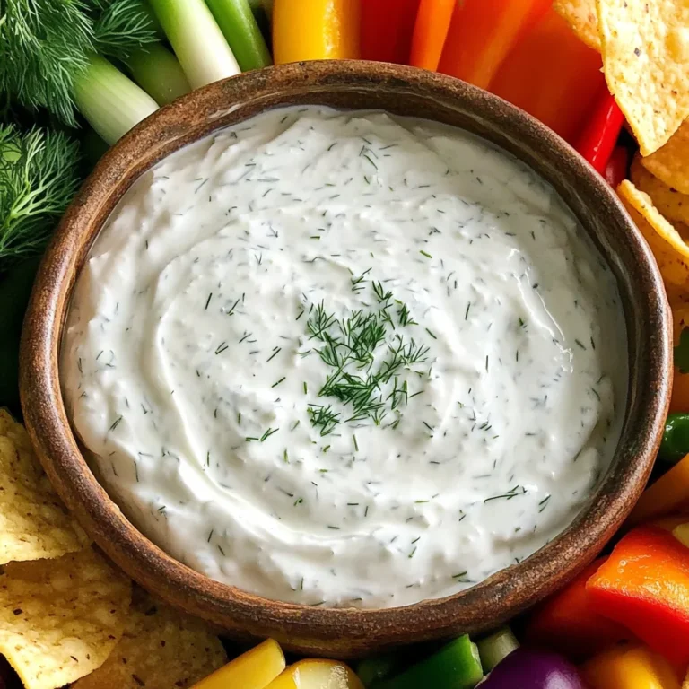 Die Hauptzutaten sind einfach zu finden und lecker. Hier ist, was du brauchst: - 250 g Naturjoghurt (griechisch) - 120 ml Buttermilch - 1 Esslöffel frischer Dill, gehackt - 1 Esslöffel frische Schnittlauch, gehackt - 1 Esslöffel Zitronensaft (frisch gepresst) Diese Zutaten geben dem Dip seine cremige Basis und den frischen Geschmack. Die Gewürze und Kräuter machen den Dip besonders. Hier sind die Gewürze, die du hinzufügen solltest: - 1 Teelöffel Knoblauchpulver - 1 Teelöffel Zwiebelpulver - 1/2 Teelöffel getrocknete Petersilie - 1/4 Teelöffel Salz (nach Geschmack anpassen) - 1/4 Teelöffel schwarzer Pfeffer (frisch gemahlen) Diese Gewürze bringen die Aromen zum Leben und machen den Dip würzig. Wähle frische und hochwertige Zutaten. So schmeckt der Dip am besten. Kaufe deinen griechischen Joghurt in Bio-Qualität. Er hat einen volleren Geschmack. Frische Kräuter bringen mehr Aroma. Du kannst auch mehr Dill oder Schnittlauch verwenden, wenn du willst. Achte darauf, die Buttermilch frisch zu kaufen. Sie macht den Dip schön cremig. Zuerst nimmst du eine mittelgroße Rührschüssel. Gib 250 g griechischen Joghurt und 120 ml Buttermilch hinein. Nimm einen Schneebesen und vermenge die beiden Zutaten gut. Achte darauf, dass die Mischung glatt und gleichmäßig ist. Dieser Schritt ist wichtig, denn er bildet die Basis des Dips. Jetzt kommen die Kräuter ins Spiel. Füge 1 Esslöffel frischen Dill und 1 Esslöffel frischen Schnittlauch hinzu. Press den Saft von 1 Zitrone dazu. Rühre alles gut um, damit die Kräuter gleichmäßig verteilt sind. Dann streue 1 Teelöffel Knoblauchpulver, 1 Teelöffel Zwiebelpulver, 1/2 Teelöffel getrocknete Petersilie, 1/4 Teelöffel Salz und 1/4 Teelöffel schwarzen Pfeffer in die Schüssel. Mische alles gründlich. So entfalten sich die Aromen optimal. Das ist der letzte Schritt, um die Aromen zu intensivieren. Decke die Schüssel mit Frischhaltefolie ab. Stelle den Dip für mindestens 30 Minuten in den Kühlschrank. Dies hilft, die Aromen gut miteinander zu vermischen. Nach dieser Zeit ist dein Dip bereit zum Servieren. Genieße ihn gut gekühlt mit frischem Gemüse oder Tortilla-Chips! Um den Dip cremiger zu machen, kannst du mehr Buttermilch hinzufügen. Dies gibt eine noch sanftere Textur. Alternativ probiere auch andere Joghurtmarken. Manche sind dicker. Ein Spritzer Sahne macht den Dip ebenfalls reichhaltiger. Du kannst die Gewürze nach deinem Geschmack anpassen. Magst du es würziger? Füge mehr Knoblauchpulver hinzu. Für einen frischen Kick ist mehr Zitronensaft perfekt. Wenn du Kräuter magst, probiere frische Minze oder Basilikum. Diese geben dem Dip eine neue Note. Ein häufiger Fehler ist, die Zutaten nicht gut zu mischen. Achte darauf, dass alles gleichmäßig verteilt ist. Zu viel Salz kann den Geschmack ruinieren. Fange mit wenig an und taste dich langsam vor. Vergiss nicht, den Dip vor dem Servieren kühl zu stellen. So harmonieren die Aromen besser. {{image_4}} Ein guter Dip kann viele Gesichter haben. Du kannst gesunde Zutaten hinzufügen. Statt Buttermilch kannst du Joghurt verwenden. Das macht ihn noch cremiger und gesünder. Du kannst auch mehr frisches Gemüse wie Karotten oder Sellerie hinzufügen. Diese machen den Dip knackiger. Du kannst auch Avocado pürieren. Das gibt eine tolle, cremige Textur. Für eine vegane Version musst du den Joghurt ersetzen. Verwende einen pflanzlichen Joghurt, zum Beispiel aus Soja oder Mandeln. Statt Buttermilch kannst du Pflanzenmilch nehmen, gemischt mit etwas Essig. Das gibt den gleichen Effekt. Füge die gleichen Kräuter und Gewürze hinzu. Der Geschmack bleibt lecker und frisch. So kannst du jeden glücklich machen, auch Veganer. Wenn du es gerne scharf magst, ist eine würzige Version perfekt. Füge frische Chilis oder Paprika hinzu. Du kannst sie klein schneiden und unterrühren. Das gibt dem Dip eine feurige Note. Eine Prise Cayennepfeffer oder Paprikapulver kann auch helfen. Das gibt dem Dip mehr Tiefe und Wärme. Probier verschiedene Schärfegrade aus und finde deinen Favoriten. Der griechische Joghurt Ranch Dip bleibt frisch, wenn du ihn im Kühlschrank aufbewahrst. Er hält sich dort etwa 3 bis 5 Tage. Achte darauf, den Dip in einem luftdichten Behälter zu lagern. So bleibt er lange lecker und sicher zu essen. Wenn du dir nicht sicher bist, probiere einfach einen kleinen Bissen. Wenn der Geschmack nicht mehr frisch ist, solltest du ihn wegwerfen. Einfrieren ist eine gute Methode, um den Dip länger haltbar zu machen. Du kannst ihn bis zu 2 Monate einfrieren. Verwende einen gefrierfesten Behälter oder einen Gefrierbeutel. Achte darauf, so viel Luft wie möglich zu entfernen. Wenn du den Dip aufgetaut hast, kann die Textur etwas anders sein. Rühre ihn gut durch, bevor du ihn servierst. Um den Dip optimal aufzubewahren, folge diesen Tipps: - Luftdichter Behälter: Verwende immer einen gut verschlossenen Behälter. - Kühlen: Stelle sicher, dass dein Kühlschrank kalt genug ist. - Etikettieren: Beschrifte den Behälter mit dem Datum, damit du weißt, wie lange er schon da ist. - Nach Geschmack anpassen: Wenn du den Dip aufbewahrst, können die Aromen stärker werden. Probiere ihn vor dem Servieren und passe die Gewürze an, falls nötig. Mit diesen Tipps bleibt dein griechischer Joghurt Ranch Dip frisch und lecker! Ja, du kannst griechischen Joghurt ersetzen. Eine gute Alternative ist Naturjoghurt. Du kannst auch Quark oder Sauerrahm verwenden. Diese Optionen haben ähnliche Texturen. Beachte jedoch, dass der Geschmack etwas anders sein kann. Wenn du einen milderen Geschmack suchst, nimm Naturjoghurt. Für mehr Cremigkeit ist Quark ideal. Um den Dip für Partys anzupassen, füge mehr Kräuter hinzu. Frischer Dill und Schnittlauch machen den Dip lebendiger. Du kannst auch geröstete Paprika oder Avocado einrühren. Das gibt eine schöne Farbe und einen anderen Geschmack. Wenn du eine würzige Note willst, füge etwas Chili oder Paprika hinzu. Serviere den Dip mit verschiedenen Snacks wie Gemüse oder Crackern. Ja, dieser Dip ist glutenfrei. Alle Zutaten, die du verwendest, sind von Natur aus glutenfrei. Achte darauf, dass die verwendeten Snacks ebenfalls glutenfrei sind. Viele Tortilla-Chips sind glutenfrei, aber prüfe die Verpackung. Mit frischem Gemüse als Dip-Begleitung bist du auf der sicheren Seite. Dieser Blogbeitrag hat dir gezeigt, wie du einen leckeren Dip machen kannst. Wir haben die Hauptzutaten, die besten Kräuter und Gewürze und hilfreiche Tipps behandelt. Du hast gelernt, wie man den Dip zubereitet und die Aromen verstärkt. Denk daran, dass du die Zutaten anpassen kannst. Experimentiere mit Variationen, um deinen perfekten Dip zu finden. Lagere ihn richtig, damit er lange frisch bleibt. Viel Spaß beim Zubereiten und Genießen deines Dips!