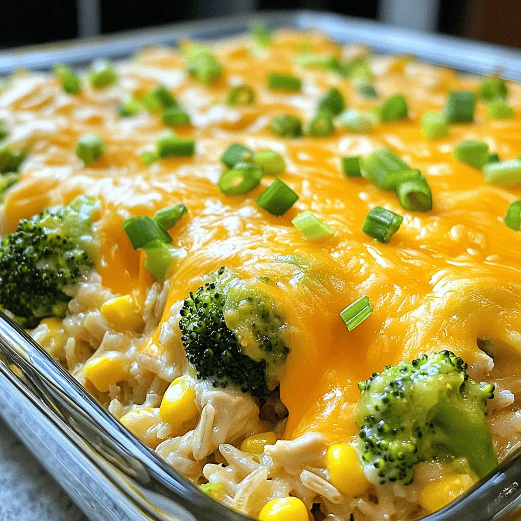 - 2 Tassen gekochter Vollkornreis - 2 Tassen gekochtes, zerkleinertes Hähnchenfleisch - 1 Tasse Brokkoliröschen (frisch oder gefroren) - 1 Tasse Mais (gefroren oder aus der Dose, abgetropft) Die Hauptzutaten machen den Auflauf herzhaft und nahrhaft. Vollkornreis bringt Ballaststoffe. Hähnchenfleisch sorgt für Protein. Brokkoli und Mais fügen Vitamine hinzu. - 1 Tasse Hühnercremesuppe (oder selbstgemacht) - 1 Tasse Hühnerbrühe - 1 Teelöffel Knoblauchpulver - 1 Teelöffel Zwiebelpulver - ½ Teelöffel Paprika - Salz und Pfeffer nach Geschmack Die Gewürze bringen Geschmack in den Auflauf. Hühnercremesuppe macht ihn cremig. Hühnerbrühe fügt Tiefe hinzu. Knoblauch und Zwiebel bringen ein tolles Aroma. - 1 Tasse geriebener Cheddar-Käse - ½ Tasse frische Frühlingszwiebeln, gehackt (zur Garnierung) Käse ist das Herzstück dieses Gerichts. Cheddar schmilzt wunderbar und macht alles lecker. Frühlingszwiebeln geben einen frischen Biss und Farbe. - Reis und Hähnchen vorbereiten: Beginne mit dem Kochen von Vollkornreis. Du benötigst zwei Tassen, also achte darauf, dass der Reis gut gar ist. Zerreiße das gekochte Hähnchenfleisch in kleine Stücke. Das macht es einfacher, alles zu mischen. - Gemüse verarbeiten (Brokkoli und Mais): Nimm eine Tasse frische oder gefrorene Brokkoliröschen. Wenn du gefrorenen Brokkoli verwendest, taue ihn vorher auf. Für den Mais kannst du ebenfalls eine Tasse gefrorenen oder abgetropften Dosenmais nehmen. - Reis-Hähnchen-Mischung herstellen: Gib den Reis, das Hähnchen, den Brokkoli und den Mais in eine große Schüssel. Streue die Hälfte des geriebenen Cheddar-Käses darüber. Mische alles gut durch, damit die Zutaten gleichmäßig verteilt sind. - Suppenmischung zubereiten: Nimm eine separate Schüssel. Vermische eine Tasse Hühnercremesuppe mit einer Tasse Hühnerbrühe. Füge einen Teelöffel Knoblauchpulver, einen Teelöffel Zwiebelpulver und einen halben Teelöffel Paprika hinzu. Schmecke die Mischung mit Salz und Pfeffer ab. Rühre alles gut um, bis die Konsistenz glatt ist. - Mischung in den Slow Cooker geben: Gieße die Suppenmischung gleichmäßig über die Reis-Hähnchen-Mischung. Rühre vorsichtig um, damit alle Zutaten gut vermischt sind. - Kochzeit und -stufen einstellen: Decke den Slow Cooker ab. Stelle ihn auf die niedrige Stufe für 3-4 Stunden oder auf die hohe Stufe für 1,5-2 Stunden. Der Brokkoli sollte zart und warm sein. Zehn Minuten vor dem Servieren streue den restlichen geriebenen Cheddar-Käse gleichmäßig darüber und decke den Slow Cooker erneut ab, damit der Käse schmelzen kann. Um die richtige Reisart zu wählen, nutze Vollkornreis. Dieser bleibt fest und gibt dem Auflauf Textur. Für die optimale Garzeit achte darauf, die Mischung nicht zu lange zu kochen. 3-4 Stunden auf niedriger Stufe ist ideal. So bleibt der Brokkoli zart und knackig. Füge den Käse etwa 10 Minuten vor dem Servieren hinzu. Streue den geriebenen Cheddar gleichmäßig über den Auflauf. Decke den Slow Cooker ab, damit der Käse gut schmilzt. Für extra cremigen Käsegeschmack, mische etwas Frischkäse oder Sahne unter den Käse. Bereite den Auflauf im Voraus vor. Koche den Reis und das Hähnchen am Tag vorher. Das spart Zeit am Kochtag. Hilfreiches Zubehör sind ein großer Slow Cooker und ein guter Löffel zum Mischen. Diese helfen dir, alles einfach zu handhaben. {{image_4}} Sie können verschiedene Gemüsesorten in den Auflauf geben. Brokkoli passt gut, aber auch Paprika, Erbsen oder Karotten. Diese Gemüsesorten bringen Farbe und Geschmack. Je nach Saison können Sie frisches Gemüse nutzen. Im Frühling sind Spargel und Zucchini toll. Im Winter sind Wurzelgemüse eine gute Wahl. So bleibt Ihr Auflauf immer spannend. Wenn Sie kein Hähnchen mögen, gibt es tolle Alternativen. Putenfleisch ist eine gute Wahl. Auch gekochter Schinken funktioniert gut. Für eine vegetarische Option nehmen Sie Kichererbsen oder Linsen. Diese Proteine sind nahrhaft und lecker. Sie machen den Auflauf auch sehr sättigend. Käse ist der Star in diesem Auflauf. Neben Cheddar können Sie Gouda oder Mozzarella probieren. Jeder Käse bringt einen anderen Geschmack. Wenn Sie vegan essen, gibt es viele Käsealternativen. Diese sind oft auf Nussbasis oder aus Soja. Sie schmelzen gut und schmecken köstlich. Experimentieren Sie mit verschiedenen Sorten, um Ihren Favoriten zu finden. Um deinen Cheesy Chicken Rice Casserole im Kühlschrank zu lagern, lass ihn zuerst abkühlen. Fülle ihn in einen luftdichten Behälter. So bleibt er frisch. Du kannst ihn bis zu drei Tage im Kühlschrank aufbewahren. Um Reste richtig aufzuwärmen, nimm die gewünschte Portion heraus. Stelle den Ofen auf 180 Grad. Erhitze den Auflauf in einer Auflaufform für etwa 20 Minuten. Du kannst auch die Mikrowelle nutzen. Erwärme ihn in einem mikrowellengeeigneten Behälter für 2-3 Minuten. Stelle sicher, dass er gut durchgewärmt ist. Um den Auflauf einzufrieren, lass ihn vollständig abkühlen. Teile ihn in Portionen und fülle sie in Gefrierbeutel oder -behälter. Vergiss nicht, das Datum darauf zu schreiben. So weißt du, wann du ihn gemacht hast. Der Auflauf bleibt bis zu drei Monate im Gefrierschrank haltbar. Achte darauf, beim Einfrieren die Luft aus den Beuteln zu drücken. Das verhindert Gefrierbrand und erhält den Geschmack. Mit deinen Resten kannst du kreativ werden. Du kannst die Reste in Tortillas wickeln und leckere Wraps machen. Oder verwende sie in einem Salat mit frischem Gemüse. Eine weitere Idee ist, die Reste in eine Suppe zu geben. Füge einfach Brühe und frisches Gemüse hinzu. So kannst du eine herzhafte Suppe zaubern. Du kannst auch neue Rezepte ausprobieren, wie zum Beispiel eine Auflauf-Pizza. Verwende den Auflauf als Belag auf einem Pizzateig. Backe es, bis der Teig goldbraun ist. So hast du eine neue, spannende Mahlzeit! Du kannst den Auflauf bis zu fünf Tage im Kühlschrank aufbewahren. Achte darauf, ihn in einem luftdichten Behälter zu lagern. So bleibt er frisch und lecker. Vor dem Essen empfehle ich, ihn gut zu erhitzen. Du kannst ihn auch in der Mikrowelle oder im Ofen aufwärmen. Ja, frisches Gemüse ist eine tolle Option. Du kannst frische Brokkoliröschen und frischen Mais verwenden. Achte darauf, das Gemüse vorher gut zu waschen und eventuell klein zu schneiden. Frisches Gemüse kann mehr Geschmack geben und die Farbe des Auflaufs verbessern. Ja, du kannst den Auflauf vegan machen. Verwende einfach pflanzliches Hähnchen oder Tofu als Proteinquelle. Ersetze die Hühnercremesuppe durch eine pflanzliche Alternative. Nutze auch veganen Käse, um den cremigen Effekt zu erzielen. So bleibt der Auflauf lecker und vegan. Um die Kochzeit zu verkürzen, kannst du die Zutaten vorher anbraten. Dies hilft, den Garprozess zu beschleunigen. Alternativ kannst du die Hitze im Slow Cooker auf die hohe Stufe stellen. Achte darauf, die Garzeit auf 1,5 bis 2 Stunden zu verkürzen. Überprüfe regelmäßig, ob das Gemüse zart ist. In diesem Blogbeitrag haben wir alle wichtigen Zutaten für den Auflauf umrissen. Wir haben die Hauptzutaten wie Reis, Hähnchen und Gemüse betrachtet. Außerdem haben wir die Gewürze, Soßen und Käseoptionen besprochen. Die richtige Zubereitung im Slow Cooker garantiert dir ein leckeres Ergebnis. Nutze unsere Tipps für die perfekte Konsistenz und kreative Varianten. Denk daran, Reste sind wertvoll und können neue Gerichte ergeben. Viel Spaß beim Kochen!