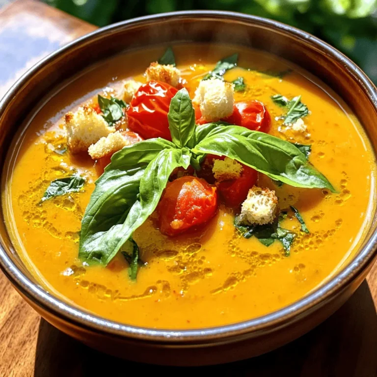 Für eine köstliche cremige Tomatensuppe brauchst du: - 900 g reife Tomaten, geviertelt - 1 Zwiebel, grob gehackt - 4 Knoblauchzehen, geschält - 2 Esslöffel Olivenöl - 720 ml Gemüsebrühe - 240 ml Schlagsahne oder Kokoscreme für eine milchfreie Variante Diese Zutaten bilden die Basis. Die reifen Tomaten geben der Suppe ihren frischen Geschmack. Zwiebeln und Knoblauch sorgen für eine aromatische Tiefe. Die Gemüsebrühe bringt zusätzliche Würze, während die Sahne die Suppe schön cremig macht. Um den Geschmack zu verbessern, füge hinzu: - 1 Teelöffel Salz - ½ Teelöffel schwarzer Pfeffer - 1 Teelöffel getrockneter Basilikum - 1 Teelöffel Zucker Diese Gewürze bringen Balance in die Suppe. Salz und Pfeffer machen alles würziger. Der getrocknete Basilikum verstärkt das Tomatenaroma, während der Zucker die Säure der Tomaten mildert. Wenn du eine pflanzliche Suppe machen willst, verwende Kokoscreme statt Schlagsahne. Die Kokoscreme gibt der Suppe eine schöne, cremige Textur. Du kannst auch andere pflanzliche Brühen nutzen, um die Suppe noch gesünder zu machen. So bleibt der Geschmack reichhaltig und lecker, ganz ohne Milchprodukte. Zuerst bereite ich alles vor. Ich nehme 900 g reife Tomaten und viertel sie. Dann hacke ich eine Zwiebel grob. Als nächstes schäle ich vier Knoblauchzehen. Alle Zutaten sind nun bereit. Ich heize den Ofen auf 200°C vor. Das ist wichtig, damit die Tomaten gut rösten. Ich lege die geviertelten Tomaten, die Zwiebel und die Knoblauchzehen auf ein großes Backblech. Jetzt träufele ich zwei Esslöffel Olivenöl darüber. Ich würze alles mit einem Teelöffel Salz, einem halben Teelöffel schwarzen Pfeffer, einem Teelöffel getrocknetem Basilikum und einem Teelöffel Zucker. Es ist gut, alles gründlich zu vermischen. So hat jedes Stück den gleichen Geschmack. Ich röste das Gemüse dann im Ofen für 25 bis 30 Minuten. Während dieser Zeit rühre ich das Gemüse einmal um. So wird alles gleichmäßig weich und karamellisiert. Nach dem Rösten nehme ich das Backblech heraus und lasse es kurz abkühlen. Dann gebe ich das geröstete Gemüse in einen Mixer. Ich füge 720 ml Gemüsebrühe hinzu, um die gewünschte Konsistenz zu erreichen. Ich püriere alles, bis es glatt ist. Wenn ich einen Topf benutze, nehme ich einen Stabmixer. Danach rühre ich 240 ml Schlagsahne oder Kokoscreme in die pürierte Suppe ein. Die Suppe erhitze ich bei mittlerer bis niedriger Hitze. Ich schmecke sie ab und passe die Würze nach Bedarf an. Fertig! Rösten bringt den besten Geschmack aus dem Gemüse. Ich empfehle, die Tomaten und Zwiebeln gleichmäßig auf dem Blech zu verteilen. So garen sie gleichmäßig. Verwende immer frisches Gemüse. Das sorgt für mehr Aroma. Ein guter Trick ist, die Haut der Tomaten leicht einzuschneiden. So karamellisieren sie besser. Achte darauf, das Gemüse nicht zu überladen. Lasse genug Platz, damit die Luft zirkulieren kann. Die Konsistenz der Suppe ist wichtig für das Genusserlebnis. Wenn du eine dickere Suppe magst, verwende weniger Brühe. Püriere die Mischung gut, um Klumpen zu vermeiden. Für eine dünnere Suppe kannst du mehr Brühe hinzufügen. Das hilft, die perfekte Textur zu erreichen. Du kannst auch etwas Wasser verwenden, falls du keine Brühe mehr hast. Du kannst die Suppe ganz einfach aufpeppen. Probiere frische Kräuter wie Thymian oder Oregano aus. Diese Kräuter verleihen der Suppe ein tolles Aroma. Auch etwas Zitronensaft kann die Aromen aufhellen. Wenn du es gerne scharf magst, füge rote Pfefferflocken hinzu. Für mehr Textur kannst du Croutons oder geröstete Nüsse oben drauf geben. Dies macht die Suppe noch interessanter. {{image_4}} Wenn Sie eine vegane Version der cremigen Tomatensuppe möchten, nutzen Sie Kokoscreme. Sie gibt der Suppe eine reichhaltige, cremige Textur und einen leichten Kokosgeschmack. Ersetzen Sie einfach die Schlagsahne in Ihrem Rezept durch 240 ml Kokoscreme. Diese Änderung macht die Suppe milchfrei und bewahrt dennoch den vollen Geschmack. Um die Suppe noch nahrhafter zu machen, fügen Sie mehr Gemüse hinzu. Zucchini, Karotten oder Paprika passen gut. Rösten Sie das Gemüse zusammen mit den Tomaten. Das gibt der Suppe verschiedene Geschmäcker und Farben. Sie werden überrascht sein, wie gut andere Gemüsesorten harmonieren. Experimentieren Sie mit Gewürzen für verschiedene Geschmäcker. Fügen Sie rote Paprika für Schärfe hinzu oder Curry für eine exotische Note. Kräuter wie Oregano oder Thymian bringen frische Aromen. Passen Sie die Gewürze nach Ihrem Geschmack an. So wird jede Suppe einzigartig und spannend. Um die cremige geröstete Tomatensuppe richtig zu lagern, lassen Sie sie zuerst abkühlen. Füllen Sie die Suppe dann in einen luftdichten Behälter. Sie können sie im Kühlschrank bis zu drei Tage aufbewahren. Achten Sie darauf, die Suppe vor dem Schließen des Behälters vollständig abzukühlen. So bleibt sie frisch und lecker. Wenn Sie die Suppe länger lagern möchten, können Sie sie einfrieren. Füllen Sie die abgekühlte Suppe in gefriergeeignete Behälter oder Beutel. Lassen Sie etwas Platz oben im Behälter, da die Suppe beim Einfrieren expandiert. Beschriften Sie die Behälter mit dem Datum. Die Suppe hält sich bis zu drei Monate im Gefrierfach. Um die Suppe aufzuwärmen, nehmen Sie sie aus dem Kühlschrank oder Gefrierfach. Wenn sie gefroren ist, lassen Sie sie zuerst im Kühlschrank über Nacht auftauen. Erhitzen Sie die Suppe dann in einem Topf bei mittlerer Hitze. Rühren Sie häufig, um ein Anbrennen zu verhindern. Fügen Sie etwas Wasser oder Brühe hinzu, wenn die Suppe zu dick ist. Servieren Sie sie heiß mit frischem Basilikum oder Croutons für einen extra Kick. Du kannst die Suppe bis zu fünf Tage im Kühlschrank aufbewahren. Stelle sicher, dass du sie in einem luftdichten Behälter lagerst. So bleibt sie frisch und lecker. Wenn du die Suppe länger aufbewahren möchtest, friere sie einfach ein. Im Gefrierfach hält sie bis zu drei Monate. Ja, frische Tomaten sind perfekt für diese Suppe! Verwende reife, saftige Tomaten für den besten Geschmack. Du kannst auch eine Mischung aus verschiedenen Sorten ausprobieren, um die Aromen zu variieren. Das Rösten bringt die Süße der Tomaten hervor, egal ob frisch oder aus der Dose. Zu Tomatensuppe passen viele Beilagen gut. Hier sind einige Ideen: - Frisches Brot oder Baguette zum Dippen - Knusprige Croutons für zusätzlichen Crunch - Ein frischer Salat für einen gesunden Kontrast - Gegrillter Käse für eine klassische Kombination - Basilikumblätter zur Garnitur, um den Geschmack zu verstärken Diese Beilagen machen die Suppe noch besser! Die cremige Tomatensuppe ist einfach zu machen und voller Geschmack. Wir haben die Zutaten durchgegangen, die Ihre Suppe lebendig machen. Von den Hauptzutaten bis zu pflanzlichen Alternativen gibt es viele Möglichkeiten. Die Schritt-für-Schritt-Anleitung hilft Ihnen, jeden Schritt klar zu verstehen. Denken Sie auch an die Tipps, um das Rösten zu perfektionieren und den Geschmack zu verbessern. Mit den Variationen können Sie Ihre Suppe anpassen. Lagerungshinweise und häufige Fragen runden den Artikel ab. Jetzt sind Sie bereit, Ihre eigene köstliche Tomatensuppe zu kochen!