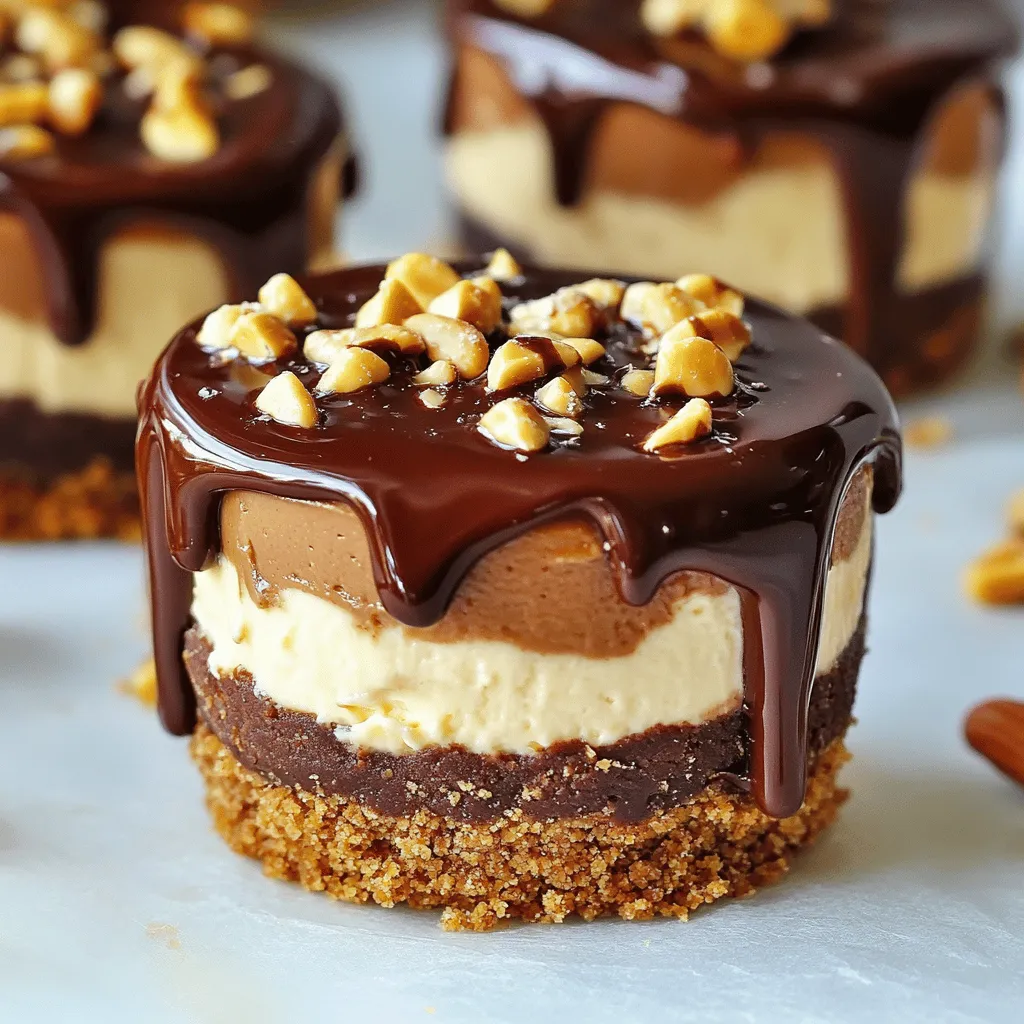 Für diese leckeren Cheesecake-Tassen benötigst du: - 1 Tasse Keksbrösel aus Graham Crackern - 4 Esslöffel ungesalzene Butter, geschmolzen - 1 Tasse Frischkäse, weichgeschlagen - 1/2 Tasse Puderzucker - 1/2 Tasse cremige Erdnussbutter - 1 Teelöffel Vanilleextrakt - 1 Tasse Schlagsahne - 1/2 Tasse halbsüße Schokoladenstückchen - 1 Esslöffel Kokosnussöl (zum Schmelzen der Schokolade) Diese Zutaten sind einfach zu finden. Die Keksbrösel geben der Basis einen knusprigen Biss. Frischkäse und Erdnussbutter machen die Füllung schön cremig. Zusätzlich kannst du diese Zutaten verwenden: - Gehackte Erdnüsse zur Garnierung (optional) Die gehackten Erdnüsse geben einen tollen Crunch. Sie sind nicht nur lecker, sondern sehen auch hübsch aus. Achte darauf, ungesalzene Butter zu verwenden. So bleibt der Geschmack ausgewogen. Wenn du die Schokolade schmilzt, benutze Kokosnussöl. Das macht die Schokolade glänzend und leicht zu gießen. Du kannst auch andere Nüsse verwenden, wenn du magst. Die Wahl der Schokolade kann den Geschmack stark verändern. Halbsüße Schokolade passt gut zu Erdnussbutter. Um die Graham-Cracker-Basis vorzubereiten, nehme ich eine mittelgroße Schüssel. Ich vermische dort die Keksbrösel mit der geschmolzenen Butter. Es ist wichtig, dass alle Brösel gut mit Butter überzogen sind. Dann drücke ich etwa 2 Esslöffel der Mischung in den Boden jedes Muffinförmchens. Jetzt stelle ich die Förmchen beiseite, während ich die Füllung vorbereite. Für die Füllung nehme ich eine separate Schüssel. Ich rühre den weichen Frischkäse glatt, bis er cremig ist. Dann füge ich langsam den Puderzucker hinzu und rühre weiter. Als Nächstes gebe ich die Erdnussbutter und den Vanilleextrakt dazu. Ich schlage alles zusammen, bis die Mischung schön cremig ist. Dann hebe ich vorsichtig die Schlagsahne unter, bis keine Streifen mehr sichtbar sind. Jetzt ist es Zeit, die Füllung auf die Graham-Cracker-Basis zu löffeln oder zu spritzen. Ich fülle die Förmchen bis zum Rand. Dann schmelze ich die Schokoladenstückchen in einer mikrowellengeeigneten Schüssel mit Kokosnussöl. Ich mache dies in 20-Sekunden-Intervallen und rühre zwischendurch. Wenn die Schokolade geschmolzen ist, träufle ich sie über die Cheesecake-Tassen. Optional streue ich gehackte Erdnüsse obenauf. Jetzt müssen die Tassen für mindestens 2 Stunden im Kühlschrank kühlen, bis sie fest sind. Um den perfekten Cheesecake zu machen, achte auf die Zutaten. Sie müssen frisch sein. Der Frischkäse sollte weich und glatt sein. Verwende Raumtemperatur-Ware. Das macht das Rühren einfacher und sorgt für eine cremige Füllung. Drücke die Graham-Cracker-Basis gut fest. Dadurch bleibt sie stabil. Die Füllung muss leicht und luftig sein. Schlage die Schlagsahne nicht zu lange. Ansonsten wird sie butterig und schwer. Hebe die Schlagsahne langsam unter die Frischkäse-Mischung. So bleibt die Füllung schön fluffig. Wenn du die Erdnussbutter hinzufügst, mische sie gut. Sie soll gleichmäßig verteilt sein, um den vollen Geschmack zu genießen. Ein häufiger Fehler ist die Verwendung von kaltem Frischkäse. Dieser kann Klumpen bilden. Stelle sicher, dass alle Zutaten Raumtemperatur haben. Ein weiterer Fehler ist, die Füllung zu lange zu kühlen. Lasse sie mindestens zwei Stunden im Kühlschrank, aber nicht länger als nötig. Zu langes Kühlen kann die Füllung fest und schwer machen. {{image_4}} Für eine vegane Variante kannst du den Frischkäse durch pflanzlichen Frischkäse ersetzen. Achte darauf, dass auch die Keksbrösel vegan sind. Du kannst glutenfreie Keksbrösel nutzen, um die Basis glutenfrei zu machen. Kokosöl ist eine gute Alternative zur Butter. Diese Anpassungen machen das Dessert für viele zugänglich. Wenn du Lust auf Abwechslung hast, probiere andere Nussbutter. Mandelbutter oder Cashewbutter geben einen neuen Geschmack. Du kannst auch einen Schokoladen-Cheesecake ohne Erdnussbutter machen. Füge mehr Schokolade hinzu, um den Schokoladengeschmack zu verstärken. Experimentiere mit Aromen wie Zimt oder Kaffee für einen besonderen Kick. Um das Rezept kalorienärmer zu machen, kannst du die Menge an Puderzucker reduzieren. Verwende griechischen Joghurt anstelle von Frischkäse für einen leichteren Cheesecake. Wenn du Zucker vermeiden möchtest, probiere einen Zuckeraustauschstoff. Beachte die Portionsgröße, um die Kalorien im Blick zu behalten. Um die Schokoladen-Erdnussbutter-Cheesecake-Tassen frisch zu halten, lege sie in einen luftdichten Behälter. So vermeidest du, dass sie austrocknen oder Gerüche aufnehmen. Stelle sicher, dass die Tassen vollständig abgekühlt sind, bevor du sie lagerst. Das schützt die Textur und den Geschmack. Im Kühlschrank halten sich die Cheesecake-Tassen bis zu fünf Tage. Sie bleiben saftig und lecker, wenn du sie gut verpackst. Nach ein paar Tagen kann die Textur jedoch etwas fester werden. Wenn du sie länger aufbewahren möchtest, ziehe das Einfrieren in Betracht. Um die Tassen einzufrieren, lege sie in einen gefrierfesten Behälter. Trenne die Schichten mit Backpapier, damit sie nicht zusammenkleben. Die Cheesecake-Tassen halten sich bis zu drei Monate im Gefrierfach. Zum Auftauen lege sie einfach über Nacht in den Kühlschrank. So bleiben sie frisch und lecker. Vermeide das Auftauen bei Raumtemperatur, um die Konsistenz zu bewahren. Die Zubereitung dauert etwa 20 Minuten. Danach müssen die Tassen für mindestens 2 Stunden in den Kühlschrank. Die gesamte Zeit beträgt also 2 Stunden und 20 Minuten. Diese Zeit sorgt dafür, dass die Cheesecake-Tassen fest werden und gut schmecken. Ja, du kannst die Menge an Puderzucker anpassen. Wenn du es weniger süß magst, nimm weniger Puderzucker. Du kannst auch andere Süßstoffe ausprobieren. Achte darauf, die Konsistenz der Füllung zu prüfen. Zu wenig Zucker kann die Creme dünner machen. Für dieses Rezept empfehle ich halbsüße Schokoladenstückchen. Sie sorgen für einen guten Geschmack. Du kannst auch dunkle Schokolade oder Milchschokolade benutzen. Achte darauf, dass die Schokolade von guter Qualität ist. So schmecken die Tassen noch besser. Diese Tassen sind perfekt für ein Dessertbuffet. Stelle sie in hübsche Muffinförmchen oder Gläser. Du kannst sie mit gehackten Erdnüssen oder Schokoladenspänen dekorieren. Das sieht gut aus und macht Lust auf mehr. Achte darauf, dass sie gut gekühlt sind, bevor du sie servierst. Dieser Artikel bietet einen einfachen Weg, um köstliche Schokoladen-Erdnussbutter-Cheesecake-Tassen zu machen. Wir haben die Zutaten besprochen, die du brauchst, und die Schritte erklärt. Du hast Tipps erhalten, um Fehler zu vermeiden und die perfekte Konsistenz zu erreichen. Variationen zeigen dir, wie du das Rezept anpassen kannst, während die Lagerung und Haltbarkeit sicherstellen, dass deine Tassen frisch bleiben. Nutze diese Ideen, um deine eigenen leckeren Kreationen zu schaffen und teile sie mit Freunden!