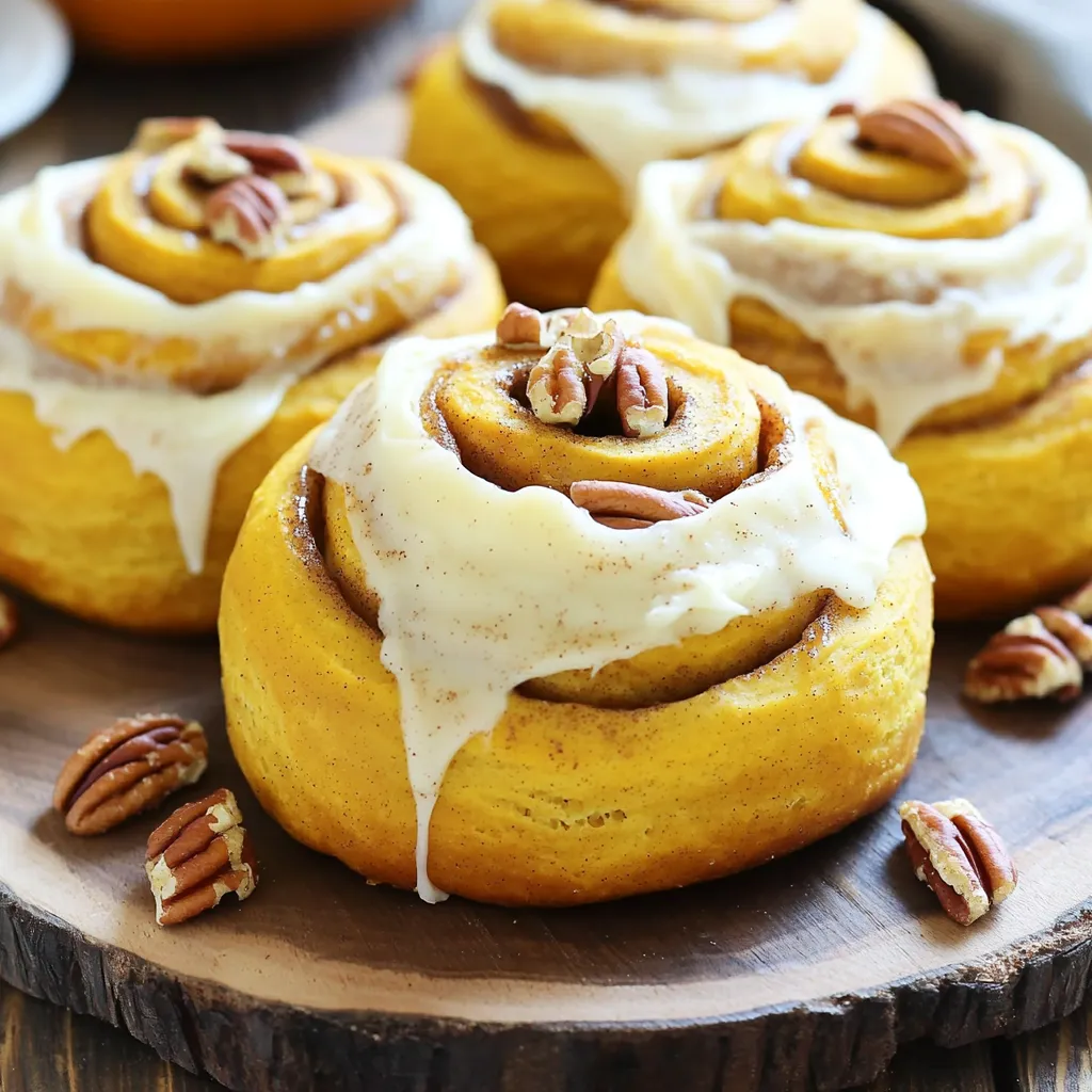 - 2 Tassen Allzweckmehl - 1 ½ Teelöffel Instanthefe - ½ Teelöffel Salz Die Hauptzutaten sind einfach zu finden. Allzweckmehl ist die Basis des Teigs. Es gibt dem Teig Struktur. Instanthefe sorgt dafür, dass der Teig aufgeht. Salz bringt den Geschmack hervor. - ½ Tasse Kürbispüree - ½ Tasse gehackte Pekannüsse - ¼ Tasse Kristallzucker - 1 Esslöffel gemahlener Zimt Die Füllung macht die Schnecken besonders lecker. Das Kürbispüree gibt eine schöne Feuchtigkeit. Pekannüsse fügen einen knackigen Biss hinzu. Zimt und Zucker sorgen für den süßen Geschmack. Diese Mischung ist eine Freude für den Gaumen. - ½ Tasse Frischkäse - ½ Tasse Puderzucker - 1 Teelöffel Vanilleextrakt - 2 Esslöffel Milch Das Frosting rundet die Schnecken ab. Frischkäse macht es cremig. Puderzucker sorgt für die Süße. Vanilleextrakt fügt einen köstlichen Duft hinzu. Ein wenig Milch macht das Frosting schön glatt. So wird jedes Stück zu einem Genuss! Zuerst mischen Sie die trockenen Zutaten. Nehmen Sie eine große Schüssel. Geben Sie 2 Tassen Allzweckmehl, 1 ½ Teelöffel Instanthefe, ½ Teelöffel Salz, ½ Teelöffel gemahlenen Zimt und ¼ Tasse braunen Zucker hinein. Rühren Sie alles gut um. In einer separaten Schüssel kombinieren Sie ½ Tasse Kürbispüree, ¼ Tasse warme Milch, 1 großes Ei und 3 Esslöffel geschmolzene Butter. Vermischen Sie die feuchten Zutaten gut. Dann fügen Sie diese Mischung zu den trockenen Zutaten hinzu. Rühren Sie, bis ein homogener Teig entsteht. Legen Sie den Teig auf eine bemehlte Arbeitsfläche. Kneten Sie den Teig etwa 5 Minuten lang. Der Teig sollte glatt und elastisch werden. Danach legen Sie ihn in eine geölte Schüssel. Decken Sie die Schüssel mit einem sauberen Küchentuch ab. Lassen Sie den Teig an einem warmen Ort für etwa 1 Stunde ruhen. Er sollte sich verdoppeln. Bereiten Sie die Füllung vor. Mischen Sie in einer kleinen Schüssel ¼ Tasse Kristallzucker und 1 Esslöffel gemahlenen Zimt. Stellen Sie die Mischung beiseite. Nach dem Aufgehen kneten Sie den Teig sanft durch. Legen Sie den Teig auf eine bemehlte Fläche. Rollen Sie ihn zu einem Rechteck von etwa 30x45 cm aus. Streuen Sie die Zimt-Zucker-Mischung gleichmäßig über den Teig. Verteilen Sie die gehackten Pekannüsse darüber. Rollen Sie den Teig von einer langen Seite her straff auf. Schneiden Sie die Rolle in 12 gleich große Stücke. Legen Sie die Stücke mit der Schnittfläche nach oben in eine gefettete Backform. Achten Sie darauf, etwas Platz zwischen den einzelnen Schnecken zu lassen. Decken Sie die Form ab und lassen Sie die Schnecken weitere 30 Minuten ruhen. Heizen Sie den Ofen auf 175°C vor. Wenn die Schnecken aufgegangen sind, backen Sie sie im vorgeheizten Ofen. Die Backzeit beträgt 20-25 Minuten. Sie sollten goldbraun sein. Für das Frosting kombinieren Sie in einer Schüssel ½ Tasse Frischkäse, ½ Tasse Puderzucker, 1 Teelöffel Vanilleextrakt und 2 Esslöffel Milch. Rühren Sie alles cremig, bis eine glatte Masse entsteht. Nach dem Backen lassen Sie die Schnecken etwas abkühlen. Überziehen Sie sie dann großzügig mit dem Frosting. Um einen guten Teig zu machen, ist der richtige Knetprozess wichtig. Kneten Sie den Teig etwa fünf Minuten lang, bis er geschmeidig ist. Achten Sie darauf, nicht zu viel Mehl hinzuzufügen. Zu viel Mehl macht den Teig hart. Lassen Sie den Teig in einer geölten Schüssel ruhen. Ein warmer Ort hilft, damit der Teig gut aufgeht. Eine optimale Gehzeit beträgt etwa eine Stunde. Sie können die Füllung nach Ihrem Geschmack anpassen. Fügen Sie zum Beispiel geriebene Äpfel oder Trockenfrüchte hinzu. Diese Zutaten bringen zusätzliche Süße und Textur. Wenn Sie keine Pekannüsse mögen, probieren Sie Walnüsse oder Mandeln. Diese Nüsse geben einen leckeren Crunch. Wenn die Schnecken fertig sind, ist die Präsentation wichtig. Servieren Sie sie auf einem schönen Holzbrett. Ein wenig zusätzliches Frosting macht sie ansprechend. Streuen Sie einige gehackte Pekannüsse und eine Prise Zimt darüber. Diese Details machen die Schnecken besonders und lecker. {{image_4}} Um die Kürbis-Pecan-Zimt-Schnecken frisch zu halten, gibt es einige einfache Methoden: - Kühlschrank: Wickeln Sie die Schnecken in Frischhaltefolie. Legen Sie sie dann in einen luftdichten Behälter. So bleiben sie bis zu 5 Tage frisch. - Gefrierschrank: Einfrieren ist eine großartige Option. Wickeln Sie jede Schnecke einzeln ein. Verwenden Sie dafür Frischhaltefolie und dann einen Gefrierbeutel. So halten sie bis zu 3 Monate. Um die Schnecken wieder warm und lecker zu machen, nutzen Sie folgende Methoden: - Mikrowelle: Legen Sie eine Schnecke auf einen Teller. Decken Sie sie mit einem feuchten Papiertuch ab. Mikrowellen Sie sie 15-20 Sekunden lang. So bleibt sie saftig. - Backofen: Heizen Sie den Ofen auf 150°C vor. Legen Sie die Schnecken auf ein Backblech und wärmen Sie sie 10 Minuten lang. So bleiben sie knusprig. Mit diesen Tipps bleiben Ihre Kürbis-Pecan-Zimt-Schnecken frisch und lecker. Für glutenfreie Kürbis-Pecan-Zimt-Schnecken kannst du glutenfreies Mehl verwenden. Es gibt viele gute Alternativen. Du kannst eine Mischung aus Reismehl, Mandeln und Tapiokamehl verwenden. Diese Mehle geben dem Teig die nötige Struktur. Achte darauf, die Hefe gut mit den trockenen Zutaten zu vermischen. So erhält der Teig die richtige Konsistenz. Wenn du eine vegane Version machen möchtest, ersetze das Ei durch Apfelmus oder eine Banane. Nutze pflanzliche Milch wie Mandel- oder Hafermilch statt Kuhmilch. Für die Butter kannst du Margarine verwenden. Diese Zutaten geben den Schnecken die nötige Feuchtigkeit. Auch das Frosting lässt sich vegan zubereiten. Verwende vegane Frischkäse-Alternativen und Puderzucker für eine cremige Glasur. Wenn du es süßer magst, kannst du Honig oder Agavendicksaft verwenden. Diese Süßungsmittel sind eine tolle Alternative zu Zucker. Du kannst sie in der Füllung oder im Frosting nutzen. Achte darauf, die Menge etwas zu reduzieren, da sie süßer sind. So bleiben die Schnecken lecker, aber nicht zu süß. Die Kürbis-Pecan-Zimt-Schnecken bleiben frisch, wenn du sie richtig lagerst. Du kannst sie in einem luftdichten Behälter im Kühlschrank bis zu fünf Tage aufbewahren. Wenn du sie länger aufbewahren möchtest, friere sie einfach ein. Wickel sie gut in Frischhaltefolie und lege sie in einen Gefrierbeutel. So bleiben sie bis zu drei Monate haltbar. Zum Aufwärmen kannst du sie im Ofen bei 150 Grad für etwa zehn Minuten erwärmen. Ja, du kannst den Teig im Voraus zubereiten. Mache den Teig bis zum ersten Gehen und stelle ihn dann in den Kühlschrank. Dort kann er bis zu 24 Stunden ruhen. Am nächsten Tag nimmst du ihn heraus und lässt ihn bei Raumtemperatur eine Stunde ruhen, bevor du mit dem Ausrollen und Füllen beginnst. So sparst du Zeit und kannst die Schnecken frisch backen, wann immer du willst. Fertige Kürbis-Pecan-Zimt-Schnecken findest du in vielen Bäckereien. Einige lokale Cafés bieten sie auch an, besonders im Herbst. Online kannst du sie bei spezialisierten Bäckereien bestellen. Überprüfe die Bewertungen, um sicherzustellen, dass die Qualität stimmt. Manchmal bieten auch große Supermärkte saisonale Backwaren an. Die klassischen Kürbis-Pecan-Zimt-Schnecken sind nicht glutenfrei, da sie Allzweckmehl enthalten. Du kannst jedoch glutenfreies Mehl verwenden, um eine leckere Alternative zu machen. Achte darauf, dass du eine Mischung aus glutenfreien Mehlen nimmst, um die beste Textur zu erreichen. Prüfe auch, dass alle anderen Zutaten glutenfrei sind. So kannst du die Schnecken ohne Sorge genießen. Diese Kürbis-Pecan-Zimt-Schnecken sind einfach und lecker. Wir haben die Hauptzutaten, die Zubereitung und nützliche Tipps behandelt. Denke daran, die Schnecken frisch zu halten und auch Variationen auszuprobieren. Du kannst sie glutenfrei oder vegan machen. So hast du immer eine köstliche Option. Ich hoffe, du bist bereit, deine eigenen Schnecken zu backen. Lass deiner Kreativität freien Lauf und genieße das Ergebnis!