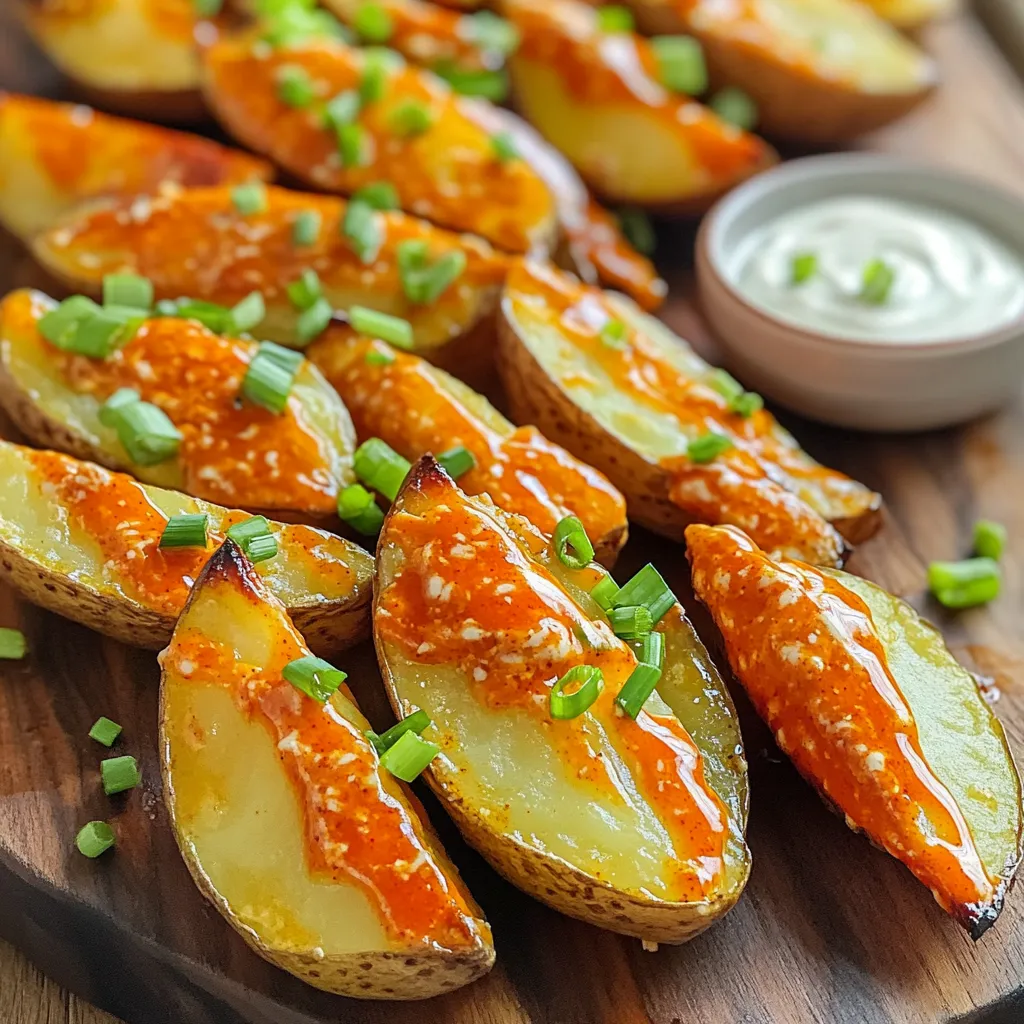 Für die perfekten Buffalo Potato Wedges brauchst du einige einfache Zutaten. Hier ist, was du benötigst: - 4 große Russet-Kartoffeln, in Wedges geschnitten - 3 Esslöffel Olivenöl Diese Zutaten bilden die Basis für unsere knusprigen Wedges. Gewürze bringen den echten Geschmack. Hier sind die wichtigsten: - 1 Teelöffel Knoblauchpulver - 1 Teelöffel Zwiebelpulver - 1 Teelöffel geräuchertes Paprikapulver - 1 Teelöffel Salz - 1/2 Teelöffel schwarzer Pfeffer Diese Gewürze verleihen deinen Wedges einen tollen Kick! Für das gewisse Extra kannst du folgendes hinzufügen: - Gehackte Frühlingszwiebeln - Ranch-Dressing zum Servieren Diese Toppings sind perfekt, um deine Wedges noch leckerer zu machen. Zuerst waschen Sie die großen Russet-Kartoffeln gründlich. Achten Sie darauf, alle Schmutzreste zu entfernen. Dann halbieren Sie jede Kartoffel der Länge nach. Schneiden Sie die Hälften in gleichmäßige Wedges. So garen sie gleichmäßiger. Geben Sie die geschnittenen Wedges in eine große Schüssel. Fügen Sie 3 Esslöffel Olivenöl hinzu. Jetzt können Sie die Gewürze hinzufügen: 1 Teelöffel Knoblauchpulver, 1 Teelöffel Zwiebelpulver, 1 Teelöffel geräuchertes Paprikapulver, 1 Teelöffel Salz und 1/2 Teelöffel schwarzer Pfeffer. Mischen Sie alles gut. Achten Sie darauf, dass die Wedges gleichmäßig bedeckt sind. Heizen Sie den Air Fryer auf 200°C vor. Geben Sie die gewürzten Wedges in den Korb. Achten Sie darauf, dass sie in einer einzigen Schicht liegen. Kochen Sie sie 15 bis 20 Minuten lang. Schütteln Sie den Korb während des Kochens zur Hälfte. So werden die Wedges schön knusprig. Nach dem Kochen geben Sie die Wedges in eine große Schüssel. Gießen Sie die Buffalo-Sauce darüber und mischen Sie alles vorsichtig. Servieren Sie die Wedges heiß und genießen Sie! Um die besten Wedges zu bekommen, achte auf die Größe. Schneide die Kartoffeln gleichmäßig, damit sie gleichmäßig garen. Benutze frische Russet-Kartoffeln. Diese haben viel Stärke und machen die Wedges schön knusprig. - Vorheizen: Heize den Air Fryer immer vor. 200 Grad Celsius sind perfekt. - Öl: Verwende genug Olivenöl. Es hilft, die Wedges knusprig zu machen. - Schichtweise garen: Lege die Wedges in einer einzigen Schicht in den Korb. So kann die Luft zirkulieren. Du kannst die Würze anpassen, um verschiedene Geschmäcker zu erzielen. Hier sind einige Ideen: - Käsegeschmack: Füge etwas geriebenen Parmesan hinzu. - Scharf: Mische Cayennepfeffer oder Chili-Pulver unter die Gewürze. - Kräuter: Frische Kräuter wie Rosmarin oder Thymian geben ein tolles Aroma. Die Kochzeit kann je nach Dicke der Wedges variieren. Hier sind einige Tipps: - Dünnere Wedges: Diese benötigen nur 15 Minuten. - Dicke Wedges: Diese können bis zu 20 Minuten brauchen. - Schütteln: Schüttele den Korb einmal zur Hälfte, um ein gleichmäßiges Garen zu sichern. Mit diesen Tipps machst du die besten Crispy Buffalo Potato Wedges! {{image_4}} Wenn Sie die Buffalo-Sauce nicht mögen, gibt es viele tolle Alternativen. Sie können BBQ-Sauce verwenden, um die Wedges süßlich und rauchig zu machen. Eine andere Möglichkeit ist, eine scharfe Salsa zu verwenden. Diese gibt den Wedges einen frischen Geschmack. Für etwas Exotisches probieren Sie eine Thai-Chili-Sauce. Diese Varianten bringen neue Aromen auf den Tisch. Um die Wedges vegan zu machen, nutzen Sie eine pflanzliche Butter oder Öl. Achten Sie darauf, dass die Buffalo-Sauce vegan ist. Viele Marken bieten jetzt leckere und rein pflanzliche Optionen an. Auch ein Avocado-Dip passt hervorragend. Er gibt den Wedges eine cremige Note und ist gesund. Für mehr Geschmack können Sie verschiedene Gewürze hinzufügen. Probieren Sie etwas Cayenne-Pfeffer für mehr Schärfe. Auch italienische Kräuter wie Oregano oder Basilikum bringen interessante Aromen. Wenn Sie es herzhaft mögen, fügen Sie Parmesan-Käse nach dem Kochen hinzu. Diese Kombinationen machen Ihr Gericht noch spannender und leckerer. Nachdem du deine köstlichen Buffalo Potato Wedges genossen hast, lagere die Reste richtig. Lass die Wedges zuerst auf Raumtemperatur abkühlen. Dann lege sie in einen luftdichten Behälter. So bleiben sie frisch und lecker. Du kannst sie bis zu drei Tage im Kühlschrank aufbewahren. Achte darauf, die Wedges nicht zu stapeln, damit sie nicht matschig werden. Um die Wedges wieder knusprig zu machen, benutze den Air Fryer. Heize ihn auf 200°C vor. Lege die Wedges in den Korb in einer Schicht. Erwärme sie für etwa 5-10 Minuten. So werden sie wieder schön knusprig. Du kannst auch einen Ofen benutzen, aber der Air Fryer ist schneller und einfacher. Um matschige Wedges zu vermeiden, achte auf diese Tipps. Stelle sicher, dass du genug Platz im Air Fryer hast, wenn du kochst. Zu viele Wedges auf einmal machen sie weich. Schüttle den Korb während des Kochens. Das sorgt für eine gleichmäßige Bräunung. Wenn du die Wedges nach dem Kochen mit der Buffalo-Sauce vermengst, mache das schnell, während sie heiß sind. So bleiben sie knusprig und lecker. Die Zubereitung der Wedges dauert insgesamt etwa 30 Minuten. Davon entfallen etwa 10 Minuten auf die Vorbereitung der Kartoffeln und 15 bis 20 Minuten auf das Garen im Air Fryer. Ich empfehle, während des Garens den Korb einmal durchzuschütteln. So werden die Wedges gleichmäßig knusprig. Ja, du kannst Süßkartoffeln verwenden. Sie haben einen süßeren Geschmack und eine andere Textur. Die Zubereitung bleibt gleich, aber die Garzeit könnte etwas kürzer sein. Achte darauf, die Wedges gleichmäßig zu schneiden, damit sie gleichmäßig garen. Ranch-Dressing ist ein beliebter Dip für Buffalo Wedges. Du kannst auch Blauschimmelkäse-Dressing verwenden. Beide ergänzen die scharfen Aromen gut. Wenn du etwas Gesundes suchst, probiere einen Joghurt-Dip mit Kräutern. Diese Anleitung zeigt, wie man perfekte Wedges macht. Wir haben die Hauptzutaten, Gewürze und Toppings besprochen. Die Schritt-für-Schritt Anleitung hilft dir bei der Zubereitung im Air Fryer. Tipps für die perfekte Konsistenz und Variationen machen das Rezept spannend. Die Aufbewahrungshinweise geben dir praktische Tipps für Reste. Mit diesen Informationen kannst du alles rund um Wedges meistern. Probiere verschiedene Aromen aus und genieße jeden Bissen!