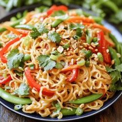 Hier ist die Liste der Zutaten, die du für die Spicy Peanut Dragon Noodles benötigst: - 225 g Reisnudeln - 240 g Erdnussbutter (cremig oder stückig) - 3 Esslöffel Sojasauce - 2 Esslöffel Limettensaft - 2 Esslöffel Sesamöl - 1 Esslöffel Honig oder Ahornsirup - 1 Esslöffel Sriracha (nach Geschmack anpassen) - 1 rote Paprika, dünn geschnitten - 150 g Zuckerschoten, geputzt - 1 Karotte, in feine Streifen (Julienne) geschnitten - 2 Frühlingszwiebeln, dünn geschnitten - 1/4 Tasse frischer Koriander, gehackt (für die Garnitur) - Zerstoßene Erdnüsse (für die Garnitur) Diese Zutaten sorgen für einen tollen Geschmack und eine schöne Textur. Wenn du Erdnussbutter auswählst, hast du einige Optionen. Du kannst cremige oder stückige Erdnussbutter verwenden. - Cremige Erdnussbutter gibt eine glatte Sauce. - Stückige Erdnussbutter gibt mehr Textur und Crunch. Beide Varianten sind lecker. Probiere aus, was dir besser gefällt. Das Gemüse ist wichtig für den Geschmack. Wähle frisches, saisonales Gemüse. Hier sind einige gute Optionen: - Paprika: Gibt Süße und Farbe. - Zuckerschoten: Fügen Knackigkeit hinzu. - Karotten: Bringen einen süßen Geschmack. Du kannst auch anderes Gemüse verwenden. Brokkoli oder Mangold passen gut. Achte darauf, dass das Gemüse frisch ist. Das gibt den Nudeln einen tollen Geschmack. Bring einen großen Topf mit gesalzenem Wasser zum Kochen. Füge die Reisnudeln hinzu. Koche sie laut Verpackung, bis sie al dente sind. Gieße die Nudeln ab und spüle sie unter kaltem Wasser. Das stoppt den Garprozess. Lege die Nudeln beiseite. Nimm eine große Schüssel. Mische hier die Erdnussbutter, Sojasauce, Limettensaft, Sesamöl, Honig und Sriracha. Rühre gut, bis die Mischung glatt ist. Wenn die Sauce zu dick ist, füge einen Esslöffel Wasser hinzu. So wird sie gießfähig. Erhitze etwas Sesamöl in einer großen Pfanne bei mittlerer Hitze. Gib die geschnittene Paprika, Zuckerschoten und Karotte in die Pfanne. Sautiere das Gemüse für 3-4 Minuten. Es soll weich, aber noch knackig bleiben. Füge die abgetropften Nudeln in die Pfanne mit dem Gemüse. Gieße die Erdnussauce darüber. Mische alles vorsichtig bei mittlerer Hitze. Koche es für 2-3 Minuten. Die Nudeln sollten gut mit der Sauce überzogen sein und heiß werden. Nimm die Pfanne vom Herd. Bestreue die Nudeln mit gehackten Frühlingszwiebeln und Koriander. Serviere die Drachen-Nudeln warm. Garniere sie mit zerstoßenen Erdnüssen für extra Crunch. Du kannst die Schärfe der Sriracha nach deinem Geschmack anpassen. Wenn du es mild magst, nimm weniger. Für mehr Kick, füge einen zusätzlichen Esslöffel hinzu. Experimentiere auch mit anderen Gewürzen. Ein Hauch von Ingwer oder Knoblauch kann den Geschmack vertiefen. Die Sauce sollte glatt und cremig sein. Wenn sie zu dick ist, füge einen Esslöffel Wasser hinzu. Rühre gut um, bis die gewünschte Konsistenz erreicht ist. Achte darauf, dass die Sauce beim Mischen mit den Nudeln nicht zu flüssig wird. So umhüllt sie die Nudeln besser und bleibt an ihnen haften. Koche die Reisnudeln gemäß den Anweisungen auf der Verpackung. In der Regel sind 4 bis 6 Minuten ausreichend. Du willst sie al dente haben. Nach dem Kochen, spüle sie unter kaltem Wasser ab. Das stoppt den Garprozess und verhindert, dass sie kleben. {{image_4}} Für eine vegetarische oder vegane Version der Spicy Peanut Dragon Noodles, ersetze den Honig durch Ahornsirup. Das ist eine einfache und schmackhafte Anpassung. Du kannst auch Tofu hinzufügen. Brate den Tofu in der Pfanne, bis er goldbraun ist. Das sorgt für extra Protein und macht das Gericht noch sättigender. Verwende frisches Gemüse wie Brokkoli oder Spinat. Diese Optionen bringen viel Farbe und Nährstoffe. Wenn du mehr Protein möchtest, probiere Hühnchen oder Garnelen. Koche sie in der Pfanne, bevor du das Gemüse hinzufügst. Das gibt einen tollen Geschmack. Möchtest du es pflanzlich halten? Dann füge Kichererbsen oder Edamame hinzu. Diese Zutaten passen gut zu den Erdnussnudeln und sind gesund. Sie bieten eine tolle Textur und machen das Gericht noch herzhafter. Für glutenfreie Dragon Noodles, wähle glutenfreie Reisnudeln. Diese Nudeln schmecken genauso gut und sind leicht zu finden. Achte darauf, dass deine Sojasauce glutenfrei ist. Es gibt viele Marken, die diese Option anbieten. Du kannst auch Tamari verwenden, das glutenfrei ist. Diese kleinen Anpassungen machen dein Gericht für alle zugänglich. Um die Spicy Peanut Dragon Noodles frisch zu halten, lagere sie in einem luftdichten Behälter. Stelle sicher, dass die Nudeln abgekühlt sind, bevor du sie verpackst. So bleiben sie länger lecker und verhindern, dass sie kleben. Bewahre die Nudeln im Kühlschrank auf. So bleiben sie bis zu drei Tage gut. Wenn du die Nudeln länger aufbewahren möchtest, friere sie ein. Teile die Nudeln in Portionen. Lege sie in einen gefrierfesten Beutel. Drücke die Luft heraus und verschließe den Beutel gut. So bleiben die Nudeln bis zu drei Monate haltbar. Du kannst die Erdnusssauce auch separat einfrieren. Um die Nudeln wieder aufzuwärmen, nimm die gewünschte Portion heraus. Gib sie in eine Pfanne mit etwas Wasser oder Öl. Erhitze sie bei mittlerer Hitze, bis sie warm sind. Rühre gut um, damit sie gleichmäßig warm werden. Du kannst auch die Mikrowelle nutzen. Stelle die Nudeln in eine mikrowellengeeignete Schüssel. Decke sie leicht ab und erwärme sie in kurzen Intervallen. Die Schärfe der Spicy Peanut Dragon Noodles hängt von Sriracha ab. Normalerweise ist Sriracha mild bis mittel. Du kannst die Menge anpassen, um die Schärfe zu erhöhen oder zu verringern. Wenn du es weniger scharf magst, nimm einfach weniger Sriracha oder lasse es ganz weg. Probiere die Sauce, bevor du sie mit den Nudeln vermischst. So findest du die perfekte Balance für deinen Geschmack. Ja, du kannst die Nudeln im Voraus zubereiten. Koche die Reisnudeln wie im Rezept beschrieben. Danach kannst du sie in einem Behälter im Kühlschrank aufbewahren. Sie bleiben bis zu drei Tage frisch. Wenn du bereit bist zu essen, erwärme sie einfach in der Pfanne mit etwas Wasser oder Öl. So sparst du Zeit, wenn du schnell eine Mahlzeit brauchst. Die Spicy Peanut Dragon Noodles schmecken gut mit verschiedenen Beilagen. Hier sind einige Ideen: - Gegrilltes Hähnchen oder Tofu für zusätzliches Protein. - Ein einfacher grüner Salat mit Limetten-Dressing. - Gedämpftes Gemüse wie Brokkoli oder Blumenkohl. - Frische Frühlingsrollen als leckere Vorspeise. Diese Optionen ergänzen die Aromen der Nudeln und machen dein Essen noch besser. In diesem Blogbeitrag haben wir die Zutaten, die Zubereitung und praktische Tipps für Spicy Peanut Dragon Noodles behandelt. Ich habe Optionen für Erdnussbutter und frisches Gemüse vorgestellt. Zudem gab es Schritt-für-Schritt-Anleitungen für das Kochen und Anrichten der Nudeln. Unsere Variationen bieten viele Möglichkeiten für jeden. Denke daran, die Nudeln richtig zu lagern und aufzuwärmen. Diese Nudeln sind einfach, lecker und anpassbar. Probiere sie aus und genieße das Kochen!