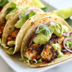 - 450 g weiße Fischfilets (z. B. Tilapia oder Schnapper) - 2 Esslöffel Blackening-Gewürzmischung - 2 Esslöffel Olivenöl - 8 kleine Maiss oder Mehl-Tortillas - 1 Tasse fein geschnittenes Kohl - 1/4 Tasse gewürfelte rote Zwiebel - 1/4 Tasse frisch gehackter Koriander - Limettenschnitze zum Servieren Die Hauptzutaten sind einfach zu finden. Ich empfehle, frischen Fisch zu wählen. Tilapia und Schnapper sind lecker und gut geeignet. Die Tortillas können aus Mais oder Weizen bestehen. Ich mag die Maistortillas für ihren Geschmack. - 1 reife Avocado - 120 g griechischer Joghurt - 1 Esslöffel Limettensaft - 1 Knoblauchzehe, fein gehackt - Salz nach Geschmack Für die Avocado-Crema brauchen wir eine reife Avocado. Sie gibt eine schöne Cremigkeit. Der griechische Joghurt macht die Crema gesund und lecker. Limettensaft fügt Frische hinzu. Achte darauf, den Knoblauch fein zu hacken, damit er gut verteilt ist. - Blackening-Gewürzmischung Die Blackening-Gewürzmischung ist das Herzstück der Tacos. Sie sorgt für den tollen Geschmack und die schöne Farbe. Du kannst sie kaufen oder selbst machen. Eine Mischung aus Paprika, Knoblauchpulver, Zwiebelpulver und Pfeffer funktioniert gut. Es gibt viele Variationen, also finde die, die dir am besten gefällt. {{ingredient_image_2}} Um die Avocado-Crema zu machen, brauchen Sie nur wenige Zutaten. Nehmen Sie eine reife Avocado und schneiden Sie sie auf. Entfernen Sie den Kern und löffeln Sie das Fruchtfleisch heraus. Geben Sie die Avocado in eine Küchenmaschine. Fügen Sie dann 120 g griechischen Joghurt, 1 Esslöffel Limettensaft, 1 fein gehackte Knoblauchzehe und eine Prise Salz hinzu. Mixen Sie alles, bis die Mischung glatt ist. Schmecken Sie die Crema ab und fügen Sie bei Bedarf mehr Salz hinzu. Stellen Sie die Crema in den Kühlschrank, damit sie kühl wird. Für die Fischfilets wählen Sie frischen weißen Fisch, wie Tilapia oder Schnapper. Tupfen Sie die Filets mit Küchenpapier trocken. Nehmen Sie 2 Esslöffel Blackening-Gewürzmischung und reiben Sie diese gleichmäßig auf beide Seiten der Filets. Das Gewürz gibt dem Fisch einen tollen Geschmack. Lassen Sie die Filets kurz ruhen, damit die Gewürze einziehen können. Erhitzen Sie in einer großen Pfanne 2 Esslöffel Olivenöl bei mittlerer bis hoher Hitze. Wenn das Öl heiß ist, legen Sie die gewürzten Fischfilets in die Pfanne. Braten Sie die Filets etwa 3-4 Minuten auf jeder Seite. Der Fisch sollte schön schwarz werden und sich leicht mit einer Gabel zerteilen lassen. Nehmen Sie die Filets aus der Pfanne und lassen Sie sie ein paar Minuten ruhen. In der gleichen Pfanne können Sie nun die Tortillas aufwärmen. Legen Sie jede Tortilla für etwa 30 Sekunden in die Pfanne, bis sie weich und biegsam ist. Jetzt sind Sie bereit, die Tacos zusammenzustellen! Die richtige Gewürzmischung macht den Unterschied. Ich empfehle eine Mischung aus Paprika, Knoblauchpulver, Zwiebelpulver und etwas Cayennepfeffer. Dies gibt dem Fisch den perfekten Geschmack. Achte darauf, die Gewürze gleichmäßig auf beide Seiten der Filets zu verteilen. So wird jeder Bissen würzig und lecker. Beim Garen ist Timing wichtig. Erhitze das Olivenöl gut, bevor du den Fisch hinzufügst. Brate die Filets etwa 3-4 Minuten pro Seite. Der Fisch sollte außen schön schwarz und innen zart sein. Wenn du ihn mit einer Gabel leicht zerdrücken kannst, ist er perfekt. Lass ihn nach dem Garen einige Minuten ruhen. So bleibt der Fisch saftig. Ich liebe es, die Tacos frisch und bunt zu servieren. Ein großer Teller mit warmen Tortillas, knackigem Kohl und frischen Kräutern sieht toll aus. Füge die Avocado-Crema hinzu, um die Tacos cremig und geschmackvoll zu machen. Limettenschnitze geben einen frischen Kick. Du kannst auch nach Belieben Salsa oder eingelegte Gemüse hinzufügen. Pro Tipps Fisch trocken tupfen: Achten Sie darauf, die Fischfilets gründlich mit Küchenpapier abzutrocknen, da dies hilft, die Gewürzmischung besser haften zu lassen und ein schönes, knuspriges Äußeres zu erzielen. Gewürzmischung anpassen: Wenn Sie es schärfer mögen, können Sie der Blackening-Gewürzmischung einige Cayennepfefferflocken hinzufügen, um den Tacos einen zusätzlichen Kick zu geben. Tortillas frisch halten: Wickeln Sie die warmen Tortillas in ein sauberes Tuch, um sie während der Zubereitung der Tacos warm und weich zu halten. Avocado-Crema variieren: Experimentieren Sie mit verschiedenen Kräutern wie Petersilie oder Dill in der Avocado-Crema, um verschiedene Geschmacksrichtungen zu entdecken. {{image_4}} Für Blackened Fish Tacos kann man verschiedene Fischsorten verwenden. Ich empfehle: - Tilapia - Schnapper - Kabeljau - Makrele Jede dieser Sorten hat ihren eigenen Geschmack. Du kannst die Gewürzmischung anpassen, um den Fisch zu betonen. Wenn du einen festeren Fisch bevorzugst, wähle Kabeljau oder Makrele. Wenn du eine vegane Avocado-Crema machen möchtest, gibt es einfache Alternativen. Statt griechischem Joghurt kannst du nutzen: - Kokosjoghurt - Cashewcreme - Seidentofu Diese Optionen bieten eine cremige Textur. Sie sind auch gesund und lecker. Füge etwas Limettensaft und Knoblauch hinzu, um den Geschmack zu verbessern. Tortillas sind wichtig für Tacos. Du kannst zwischen Maistortillas und Mehl-Tortillas wählen. Hier sind einige Variationen: - Vollkorn-Tortillas: Sie sind gesünder und haben mehr Ballaststoffe. - Glutenfreie Tortillas: Ideal für Menschen mit Glutenunverträglichkeit. - Spinattortillas: Sie bringen Farbe und einen milden Geschmack. Jede Tortilla-Variante bietet ein anderes Erlebnis. Probiere verschiedene aus, um deinen Favoriten zu finden. Die Fisch-Tacos sind am besten frisch serviert. Wenn du Reste hast, lagere sie in einem luftdichten Behälter. Stelle sicher, dass der Fisch nicht länger als zwei Tage im Kühlschrank bleibt. Die Tortillas kannst du separat aufbewahren, um sie frisch zu halten. Die Avocado-Crema bleibt frisch, wenn du sie in einem luftdichten Behälter aufbewahrst. Lege ein Stück Frischhaltefolie direkt auf die Oberfläche der Crema. So verhinderst du, dass sie braun wird. Sie hält sich bis zu drei Tage im Kühlschrank. Wenn du Reste der Fisch-Tacos hast, kannst du sie kreativ wiederverwenden. Füge den Fisch in einem Salat hinzu oder mache ein Sandwich. Die Avocado-Crema passt gut zu Gemüse-Sticks oder auf einem Toast. So bleibt nichts übrig und du genießt neue Gerichte! Die Tacos sind im Kühlschrank etwa 1 bis 2 Tage haltbar. Achte darauf, sie gut in Frischhaltefolie oder einem luftdichten Behälter zu verpacken. Die Avocado-Crema sollte getrennt aufbewahrt werden. So bleibt der Geschmack frisch und lecker. Nach ein paar Tagen wird die Textur der Crema jedoch schlechter. Ja, du kannst die Avocado-Crema im Voraus zubereiten. Sie bleibt im Kühlschrank bis zu 3 Tage frisch. Bereite die Crema einfach wie im Rezept beschrieben vor. Decke sie dann gut ab, um Oxidation zu vermeiden. Ein Spritzer Limettensaft hilft, die Farbe zu halten und den Geschmack frisch zu halten. Maistortillas sind aus Maismehl. Sie sind oft dicker und haben einen stärkeren Geschmack. Mehltortillas sind aus Weizenmehl und weicher. Sie sind dünner und elastischer. Beide Sorten passen gut zu Tacos. Wähle nach deinem Geschmack und deinen Vorlieben. Fisch-Tacos sind einfach zuzubereiten und sehr lecker. Wir haben die besten Zutaten und Gewürze für herausragenden Geschmack betrachtet. Ich habe Ihnen gezeigt, wie Sie die Avocado-Crema perfekt vorbereiten und den Fisch würzen können. Denken Sie auch an die kleinen Tipps für das richtige Garen und die richtigen Beilagen. Variieren Sie mit verschiedenen Fischsorten oder veganen Optionen, um Abwechslung zu bringen. Schließlich ist die richtige Lagerung wichtig, damit Sie die Tacos frisch genießen können. Experimentieren Sie und finden Sie Ihre Lieblingsvariationen!