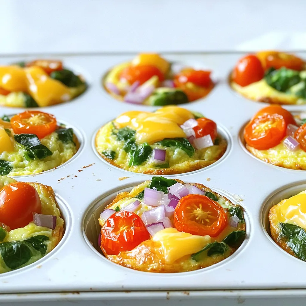 Um leckere und gesunde Eiermuffins zu machen, brauchen Sie folgende Hauptzutaten: - 6 große Eier - 1 Tasse frischer Spinat, grob gehackt - 1/2 Paprika, gewürfelt (rot oder gelb) - 1/2 Tasse Kirschtomaten, halbiert - 1/4 Tasse rote Zwiebel, fein gehackt - 1/4 Tasse geriebener Käse (Cheddar oder Mozzarella) - 1 Teelöffel Knoblauchpulver - 1 Teelöffel getrockneter Oregano - Salz und Pfeffer nach Geschmack - Sprühöl oder Olivenöl Diese Zutaten bilden die Basis für Ihre Muffins. Die Eier geben den Muffins Struktur und Protein. Der Spinat fügt Nährstoffe hinzu, während die Paprika und Kirschtomaten für einen süßen Geschmack sorgen. Die rote Zwiebel bringt eine leichte Schärfe mit, und der Käse sorgt für eine cremige Textur. Sie können die Zutaten ganz nach Ihrem Geschmack anpassen. Hier sind einige Gemüsevariationen, die Sie ausprobieren können: - Brokkoli – klein gehackt für einen knackigen Biss - Zucchini – geraspelt für zusätzliche Feuchtigkeit - Karotten – gerieben für eine süßliche Note - Champignons – fein gehackt für erdigen Geschmack Diese Optionen steigern den Nährstoffgehalt der Muffins. Sie bringen auch verschiedene Farben und Texturen ins Spiel, die das Auge erfreuen. Die Wahl des Käses kann den Geschmack Ihrer Muffins stark beeinflussen. Hier sind einige Käsesorten, die Sie verwenden können: - Feta – für einen salzigen, würzigen Geschmack - Gouda – für eine süßliche und cremige Note - Parmesan – für einen intensiven, nussigen Geschmack Experimentieren Sie mit verschiedenen Käsesorten, um Ihre perfekten Muffins zu kreieren. Der Käse macht die Muffins nicht nur lecker, sondern trägt auch zur goldbraunen Kruste bei. Zuerst heize deinen Ofen auf 180°C vor. Nimm eine Muffinform und sprühe sie leicht mit Öl ein. Das verhindert, dass die Muffins kleben bleiben. Nimm eine große Schüssel und schlage die Eier auf. Verquirle sie gut mit einem Schneebesen, bis sie gleichmäßig sind. Jetzt füge die frischen Zutaten hinzu. Gib den grob gehackten Spinat, die gewürfelte Paprika und die halbierten Kirschtomaten dazu. Die rote Zwiebel macht das Ganze noch schmackhafter. Rühre alles vorsichtig um. Dann kannst du den Käse, das Knoblauchpulver und den Oregano hinzufügen. Vergiss nicht, Salz und Pfeffer nach Geschmack einzustreuen. Fülle die Muffinform mit der Eier- und Gemüsemasse. Achte darauf, dass du etwa 1/4 Platz lässt, damit die Muffins nicht überlaufen. Jetzt sind sie bereit für den Ofen. Backe die Muffins für 18 bis 20 Minuten. Sie sind fertig, wenn sie in der Mitte fest und leicht goldbraun sind. Nach dem Backen lass die Muffins etwa 5 Minuten abkühlen. Das macht es einfacher, sie herauszunehmen. Nutze ein Messer und führe es vorsichtig um den Rand der Muffins. So lösen sie sich leichter aus der Form. Jetzt kannst du die Muffins warm servieren oder sie für später aufbewahren. Um die perfekte Konsistenz für Ihre Eiermuffins zu erreichen, ist es wichtig, die Eier gut zu verquirlen. Dies sorgt für eine gleichmäßige Mischung. Achten Sie darauf, die Mischung nicht zu überfüllen. Lassen Sie etwa 1/4 Platz in der Muffinform. So haben die Muffins genug Raum, um aufzugehen und nicht zu überlaufen. Fügen Sie verschiedene Kräuter und Gewürze hinzu, um den Geschmack zu verbessern. Knoblauchpulver und Oregano sind großartige Optionen. Sie bringen frischen Geschmack und eine schöne Note. Auch die Wahl des Käses kann den Geschmack verändern. Cheddar gibt einen kräftigen Geschmack, während Mozzarella mild und cremig ist. Experimentieren Sie mit verschiedenen Gemüsesorten wie Zucchini oder Brokkoli für mehr Abwechslung. Ein häufiger Fehler ist die Verwendung von zu vielen feuchten Zutaten. Dies kann die Muffins matschig machen. Achten Sie darauf, das Gemüse gut abzutropfen. Ein weiterer Fehler ist das zu lange Backen. Überprüfen Sie die Muffins nach 18 Minuten. Sie sollten fest und leicht goldbraun sein. Lassen Sie die Muffins nicht zu lange im Ofen. So bleiben sie fluffig und lecker. {{image_4}} Wenn du vegetarische Optionen magst, sind diese Muffins perfekt. Du kannst den Käse ganz weglassen oder eine vegane Käsesorte verwenden. Füge mehr Gemüse hinzu, wie Zucchini oder Pilze, um den Geschmack zu variieren. So bleiben die Muffins lecker und gesund. Du kannst auch verschiedene Kräuter wie Basilikum oder Petersilie testen. Diese bringen frische Aromen in die Mischung. Für vegane Anpassungen musst du die Eier ersetzen. Eine Mischung aus einer Banane und 1/4 Tasse Wasser funktioniert gut. Alternativ kannst du Leinsamen verwenden: Mische einen Esslöffel Leinsamen mit drei Esslöffeln Wasser. Lass es fünf Minuten quellen. Diese Optionen geben den Muffins die richtige Konsistenz. Achte auch darauf, veganen Käse zu wählen oder den Käse ganz wegzulassen. Die anderen Zutaten bleiben gleich. Möchtest du glutenfreie Muffins? Das ist einfach! Verwende glutenfreies Mehl anstelle von Weizenmehl. Achte darauf, dass alle anderen Zutaten ebenfalls glutenfrei sind. Viele Gemüse sind von Natur aus glutenfrei, also keine Sorge. Du kannst die Muffins auch ohne Mehl machen. Lasse einfach das Mehl weg und erhöhe die Menge an Eiern und Gemüse. So bleiben die Muffins leicht und fluffig. Die veggie geladenen Eiermuffins bleiben frisch, wenn Sie sie richtig lagern. Lassen Sie die Muffins nach dem Backen etwa 5 Minuten abkühlen. Danach legen Sie sie in einen luftdichten Behälter. Im Kühlschrank halten sie sich bis zu 5 Tage. So bleiben sie saftig und lecker. Wenn Sie die Muffins länger aufbewahren möchten, können Sie sie einfrieren. Lassen Sie die Muffins vollständig abkühlen. Wickeln Sie jeden Muffin in Frischhaltefolie. Legen Sie die eingewickelten Muffins in einen Gefrierbeutel. Im Gefrierfach sind sie bis zu 3 Monate haltbar. Dies ist eine gute Option für schnelle Snacks. Um die Muffins wieder aufzuwärmen, gibt es einfache Methoden. Sie können sie in der Mikrowelle aufwärmen. Legen Sie einen Muffin auf einen Teller und erhitzen Sie ihn für 30 Sekunden. Alternativ können Sie sie im Ofen auf 180°C (350°F) für etwa 10 Minuten backen. So bleiben sie knusprig und warm. Die Muffins sind im Kühlschrank bis zu einer Woche haltbar. Lagern Sie sie in einem luftdichten Behälter. Dadurch bleiben sie frisch und lecker. Sie können auch eine Portion für die Woche vorbereiten. So haben Sie immer einen gesunden Snack zur Hand. Ja, die Muffins können ohne Eier zubereitet werden. Verwenden Sie stattdessen eine Mischung aus zerdrückter Banane oder Apfelmus. Diese Zutaten geben Feuchtigkeit und halten die Muffins zusammen. Auch spezielle Ei-Ersatzprodukte sind eine gute Wahl. Experimentieren Sie gerne mit verschiedenen Optionen. Zu den Muffins passen viele Beilagen gut. Ein frischer grüner Salat ist eine tolle Option. Sie können auch Joghurt oder eine Scheibe Avocado dazu servieren. Für eine herzhaftere Note, probieren Sie Salsa oder Hummus. Diese Beilagen machen die Mahlzeit noch interessanter. Eiermuffins sind einfach zuzubereiten und sehr lecker. Wir haben die Hauptzutaten und mögliche Gemüsevariationen besprochen. Außerdem lernst du, verschiedene Käsesorten zu verwenden. Die Schritt-für-Schritt-Anleitung zeigt dir, wie du sie backst und perfekt herausnimmst. Wir haben auch Tipps für Konsistenz und häufige Fehler. Denke daran, die Muffins frisch zu lagern oder einzufrieren. Du kannst sie auch anpassen, um vegetarische und vegane Optionen zu erstellen. Überrasche deine Familie mit diesen leckeren Snacks!