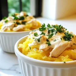 Für dieses Rezept brauche ich einige Hauptzutaten: - 1 mittlerer Spaghetti-Kürbis - 2 Tassen gekochte Hühnerbrust, zerkleinert - 1 Tasse Schlagsahne - 3/4 Tasse geriebener Parmesan-Käse - 4 Knoblauchzehen, fein gehackt Diese Zutaten sind wichtig für den Geschmack und die Textur. Der Spaghetti-Kürbis ist die Hauptzutat. Er bietet eine tolle, gesunde Basis. Die Hühnerbrust sorgt für Proteine. Die Schlagsahne und der Parmesan machen die Soße cremig und lecker. Frischer Knoblauch gibt dem Gericht einen besonderen Pfiff. Zusätzlich brauche ich ein paar Gewürze und Zutaten: - 2 Esslöffel Olivenöl - 1/2 Teelöffel italienische Gewürzmischung - 1/4 Teelöffel Muskatnuss - Salz und Pfeffer nach Geschmack - Frische Petersilie, gehackt (zur Garnitur) Diese Gewürze bringen Aromen ins Spiel. Das Olivenöl hilft beim Anbraten des Knoblauchs. Die italienische Gewürzmischung und Muskatnuss geben der Soße Tiefe. Salz und Pfeffer sind wichtig, um den Geschmack zu verstärken. Die frische Petersilie sieht schön aus und gibt einen frischen Geschmack. Das Rezept ergibt 4 Portionen. Es ist ideal für ein Familienessen oder einen gemütlichen Abend mit Freunden. Der Spaghetti-Kürbis macht das Gericht leicht und gesund. Der Nährwert ist auch gut. Es enthält viel Protein durch das Huhn und gesunde Fette durch die Sahne und das Öl. Jede Portion hat etwa 350 Kalorien. Du bekommst eine gute Menge an Ballaststoffen und Vitaminen aus dem Kürbis. Es ist also nicht nur lecker, sondern auch nahrhaft! {{ingredient_image_2}} Heize den Ofen auf 200°C vor. Nimm einen mittleren Spaghetti-Kürbis und lege ihn auf ein Schneidebrett. Verwende ein scharfes Messer, um den Kürbis der Länge nach in zwei Hälften zu schneiden. Sei vorsichtig, da der Kürbis hart sein kann. Entferne die Kerne mit einem Löffel. Träufle Olivenöl auf die Schnittflächen. Bestreue den Kürbis mit Salz und Pfeffer. Lege die Kürbishälften mit der Schnittfläche nach unten auf ein Backblech. Röste den Kürbis für 30 bis 40 Minuten. Die genaue Zeit hängt von der Größe des Kürbisses ab. Der Kürbis ist fertig, wenn das Fruchtfleisch zart ist. Du kannst es mit einer Gabel testen. Wenn du es leicht in Stränge teilen kannst, ist es perfekt. Während der Kürbis röstet, bereite die Alfredo-Soße vor. Erhitze in einem Topf 2 Esslöffel Olivenöl bei mittlerer Hitze. Füge 4 fein gehackte Knoblauchzehen hinzu und sautriere sie für etwa 1 Minute. Gieße 1 Tasse Schlagsahne in den Topf und bringe sie sanft zum Köcheln. Rühre dabei ständig. Füge nach und nach 3/4 Tasse geriebenen Parmesan-Käse hinzu. Rühre, bis die Soße cremig ist. Würze mit italienischer Gewürzmischung, Muskatnuss, Salz und Pfeffer. Sobald der Kürbis gar ist, nutze eine Gabel, um das Fruchtfleisch in lange Stränge zu teilen. Gib das Fruchtfleisch in eine große Schüssel. Füge 2 Tassen zerkleinertes Hähnchen hinzu und gieße die Alfredo-Soße darüber. Mische alles vorsichtig. Serviere das Gericht in Schalen und garniere es mit frisch gehackter Petersilie. Um den besten Hähnchen Alfredo zu machen, ist die Soße entscheidend. Achte darauf, die Schlagsahne sanft zu erhitzen. Zu hohe Hitze kann die Soße ruinieren. Füge den Käse langsam hinzu, damit er gut schmilzt. Das macht die Soße schön cremig. Die frische Petersilie bringt Farbe und Geschmack. Garniere das Gericht großzügig damit. Ein häufiger Fehler ist, den Kürbis nicht lange genug zu rösten. Wenn das Fruchtfleisch nicht weich ist, lässt es sich nicht gut mit einer Gabel teilen. Achte darauf, genug Salz und Pfeffer zu verwenden. Das bringt den Geschmack hervor. Ein weiterer Fehler ist, die Soße zu schnell zu kochen. Lass sie sanft köcheln und rühre ständig um. Ein scharfes Messer ist wichtig, um den Kürbis gut zu schneiden. Du brauchst auch einen Löffel, um die Kerne zu entfernen. Eine große Schüssel hilft, die Zutaten gut zu vermischen. Ein Topf mit schwerem Boden sorgt dafür, dass die Soße gleichmäßig erhitzt wird. Verwende eine Gabel, um das Fruchtfleisch zu teilen. Das macht die Zubereitung einfacher und schneller. Pro Tipps Wählen Sie den richtigen Kürbis: Achten Sie darauf, einen reifen Spaghetti-Kürbis auszuwählen, der fest und schwer für seine Größe ist. Dies sorgt für eine bessere Textur und Geschmack. Perfekte Konsistenz der Sauce: Um die Alfredo-Soße besonders cremig zu machen, fügen Sie den Parmesan-Käse langsam hinzu und rühren Sie ständig, damit er gleichmäßig schmilzt. Variationen hinzufügen: Experimentieren Sie mit zusätzlichen Zutaten wie Spinat, getrockneten Tomaten oder Pilzen, um dem Gericht mehr Geschmack und Nährstoffe zu verleihen. Garnitur für das Auge: Frische Kräuter wie Basilikum oder Schnittlauch können das Gericht nicht nur geschmacklich, sondern auch optisch aufwerten. Sie verleihen dem Essen Frische und Farbe. {{image_4}} Für eine vegane Alfredo-Soße kann ich Cashew-Nüsse empfehlen. Weiche sie ein paar Stunden ein. Püriere sie dann mit Wasser und Knoblauch. Füge Nährhefe hinzu, um den Käsegeschmack zu erzielen. Diese Mischung wird cremig und lecker. Eine andere Option ist, Kokosmilch zu verwenden. Sie gibt der Soße eine schöne Konsistenz. Du kannst den Geschmack deines Gerichts aufpeppen. Füge gebratene Champignons oder Brokkoli hinzu. Diese Gemüse bringen Farbe und Nährstoffe. Auch gegrillte Paprika bieten einen süßen Geschmack. Für einen scharfen Kick, probiere rote Pfefferflocken. Eine Prise Zitrone kann die Aromen ebenfalls heben. Spaghetti-Kürbis ist vielseitig. Du kannst ihn auch im Dampfgarer zubereiten. Das erhält die Nährstoffe gut. Alternativ kannst du ihn in der Mikrowelle garen. Halbiere den Kürbis und lege ihn mit der Schnittfläche nach unten in eine Schüssel. Gieße etwas Wasser hinein und decke die Schüssel ab. Nach 10 bis 15 Minuten ist er weich. Du kannst ihn auch frittieren für einen knusprigen Biss. Um die Frische des Hähnchen Alfredo Spaghetti-Kürbis zu bewahren, lassen Sie das Gericht zuerst abkühlen. Sobald es auf Raumtemperatur ist, packen Sie es in einen luftdichten Behälter. Verwenden Sie einen Behälter aus Glas oder BPA-freiem Kunststoff. So bleibt der Geschmack erhalten und die Komponenten bleiben frisch. Zum Aufwärmen geben Sie die Portion in eine Pfanne oder Mikrowelle. Bei der Pfanne, fügen Sie etwas Wasser oder Sahne hinzu. Dies hilft, das Gericht feucht zu halten. Erhitzen Sie es bei mittlerer Hitze, bis es warm ist. In der Mikrowelle, decken Sie das Gericht mit einem feuchten Tuch ab. Erhitzen Sie es in 30-Sekunden-Intervallen, bis es heiß ist. Im Kühlschrank hält sich das Hähnchen Alfredo Spaghetti-Kürbis bis zu drei Tage. Achten Sie darauf, es gut zu verpacken. Im Gefrierschrank kann es bis zu drei Monate aufbewahrt werden. Teilen Sie das Gericht in Portionen auf, damit Sie nur das auftauen, was Sie brauchen. Vor dem Verzehr sollten Sie es im Kühlschrank über Nacht auftauen lassen. Spaghetti-Kürbis ist eine besondere Kürbissorte. Sein Fruchtfleisch hat eine faserige Struktur. Diese Struktur ähnelt Spaghetti, wenn er gekocht wird. Um ihn zuzubereiten, schneiden Sie den Kürbis der Länge nach auf. Entfernen Sie die Kerne mit einem Löffel. Träufeln Sie Olivenöl auf die Schnittflächen und würzen Sie mit Salz und Pfeffer. Rösten Sie ihn bei 200°C für 30-40 Minuten. Wenn er fertig ist, ziehen Sie das Fruchtfleisch mit einer Gabel heraus. Ja, Sie können die Hähnchenbrust ersetzen. Probieren Sie stattdessen Tofu oder Pilze. Diese Optionen bieten eine gute Textur. Sie können auch gekochte Garnelen verwenden. Das gibt Ihrem Gericht einen neuen Geschmack. Achten Sie darauf, die Garzeiten anzupassen. So bleibt alles zart und lecker. Um die Alfredo-Soße cremig zu halten, verwenden Sie frische Schlagsahne. Erhitzen Sie die Sahne langsam. Rühren Sie ständig, um ein Anbrennen zu vermeiden. Fügen Sie den Parmesan nach und nach hinzu. Das sorgt für eine glatte Soße. Wenn die Soße zu dick wird, geben Sie etwas mehr Sahne oder Wasser hinzu. So bleibt sie perfekt cremig. Hähnchen Alfredo Spaghetti-Kürbis ist ein leckeres Gericht. Wir haben die Zutaten, die Zubereitung und nützliche Tipps behandelt. Du kannst einfache Variationen ausprobieren und verschiedene Lagerungshinweise beachten. Achte auf häufige Fehler, um das Gericht perfekt hinzubekommen. Egal, ob du vegan bist oder einfach nur Abwechslung suchst, diese Rezepte passen. Probiere es aus und genieße dein selbstgemachtes Essen!