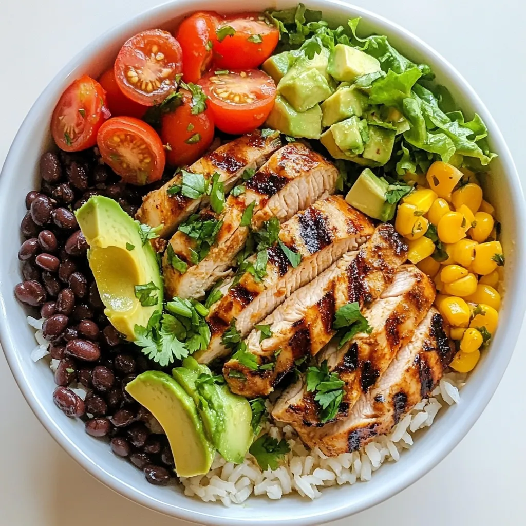 Für das Chipotle Chicken Burrito Bowl benötigst du: - 2 Hähnchenbrustfilets, ohne Knochen und Haut - 1 Tasse Vollkornreis (oder Quinoa) - 2 Tassen Hühnerbrühe (oder Gemüsebrühe) - 1 Dose schwarze Bohnen, abgetropft und abgespült - 1 Tasse Mais (frisch oder gefroren) - 1 Tasse Kirschtomaten, halbiert - 1 Avocado, gewürfelt - 1 Tasse gehackter grüner Salat - 1/4 Tasse frischer Koriander, gehackt - Saft von 1 Limette Die Marinade macht das Hähnchen lecker. Du brauchst: - 1 Esslöffel Chipotle-Pulver - 1 Teelöffel geräucherter Paprika - 1 Teelöffel Knoblauchpulver - 1 Teelöffel Kreuzkümmel - 2 Esslöffel Olivenöl - Salz und Pfeffer nach Geschmack Diese Gewürze sorgen für einen tollen Geschmack. Mische alles gut in einer Schüssel. Lege die Hähnchenbrustfilets hinein und mariniere sie. Lass sie mindestens 30 Minuten im Kühlschrank. Um das Burrito Bowl zu verfeinern, kannst du folgende Toppings hinzufügen: - Geriebener Käse - Salsa - Saure Sahne Diese Zutaten geben deinem Gericht den letzten Schliff. Du kannst sie nach Belieben hinzufügen, um den Geschmack zu variieren. {{ingredient_image_2}} Für das Marinieren nimm eine Schüssel. Gib Chipotle-Pulver, geräucherten Paprika, Knoblauchpulver, Kreuzkümmel, Olivenöl, Salz und Pfeffer hinein. Mische alles gut. Füge die Hähnchenbrustfilets hinzu. Stelle sicher, dass das Hähnchen gleichmäßig bedeckt ist. Lass es mindestens 30 Minuten marinieren. Am besten geht das über Nacht im Kühlschrank. Spüle den Vollkornreis unter kaltem Wasser ab. Nimm einen Topf und kombiniere den Reis mit Hühnerbrühe. Bringe die Mischung zum Kochen. Reduziere die Hitze und decke den Topf ab. Lass den Reis etwa 45 Minuten köcheln. Der Reis sollte weich sein und die Flüssigkeit aufgesogen haben. Lockere ihn mit einer Gabel auf, bevor du ihn servierst. Erhitze eine Grillpfanne oder Bratpfanne bei mittelhoher Hitze. Nimm das marinierte Hähnchen aus der Marinade. Brate das Hähnchen 6-7 Minuten auf jeder Seite. Achte darauf, dass es eine Innentemperatur von 75°C erreicht. Lass das Hähnchen nach dem Braten 5 Minuten ruhen. Schneide es dann in Scheiben. Nimm eine große Schüssel. Schichte den gekochten Reis als Basis. Füge schwarze Bohnen, Mais, Kirschtomaten, Avocado und gehackten Salat darauf. Achte darauf, dass alles schön verteilt ist. Schneide das gegrillte Hähnchen in Scheiben. Lege es auf das Gemüse in der Schüssel. Träufle den Limettensaft über die Schüssel. Garniere sie mit frischem Koriander. Jetzt kommt der spaßige Teil! Füge deine Lieblings-Toppings hinzu. Das können geriebener Käse, Salsa oder saure Sahne sein. Diese machen das Gericht noch besser und leckerer. Um das Hähnchen perfekt zu marinieren, mische die Gewürze gut. Verwende frische Zutaten, wenn möglich. Lass das Hähnchen mindestens 30 Minuten marinieren. Wenn du Zeit hast, mariniere es über Nacht. So wird das Hähnchen zart und voller Geschmack. Für den besten Reis spüle ihn gut ab. Dadurch wird er weniger klebrig. Koche den Reis in Hühnerbrühe für mehr Geschmack. Wenn du Quinoa verwendest, achte auf das richtige Verhältnis von Wasser zu Quinoa. Nutze zwei Teile Wasser für jeden Teil Quinoa. Koche es etwa 15 Minuten lang. Eine schöne Präsentation macht das Essen einladend. Verwende bunte Schüsseln, um die Farben der Zutaten zu zeigen. Lege die Limette als Garnitur daneben. Das sieht nicht nur gut aus, sondern fügt auch frischen Geschmack hinzu. Füge frische Kräuter wie Koriander obenauf, um das Gericht zu beleben. Pro Tipps Hähnchen richtig marinieren: Lassen Sie das Hähnchen mindestens 30 Minuten in der Marinade, um den vollen Geschmack zu entfalten. Besser noch, marinieren Sie es über Nacht für ein intensiveres Aroma. Reis perfekt kochen: Achten Sie darauf, den Reis vor dem Kochen gründlich zu spülen, um überschüssige Stärke zu entfernen. Das sorgt dafür, dass der Reis locker und nicht klebrig wird. Garnierung für den letzten Schliff: Fügen Sie frische Kräuter und Limettensaft kurz vor dem Servieren hinzu, um das Gericht aufzufrischen und die Aromen zu verstärken. Variationen ausprobieren: Experimentieren Sie mit verschiedenen Toppings wie Avocado-Dip, Pico de Gallo oder Jalapeños, um das Gericht nach Ihrem Geschmack zu individualisieren. {{image_4}} Wenn du eine vegane oder vegetarische Option suchst, setze einfach das Hähnchen aus. Du kannst stattdessen Tofu oder Tempeh verwenden. Marinier die pflanzlichen Proteine wie das Hähnchen. Für mehr Geschmack, füge zusätzlich etwas Sojasauce und Limettensaft hinzu. Du kannst auch gebratene Pilze oder gegrillte Paprika verwenden, um die Textur zu verbessern. Es gibt viele Möglichkeiten für andere Proteinquellen. Rindfleisch, Schweinefleisch oder Garnelen sind tolle Alternativen. Würze sie ähnlich wie das Hähnchen. Achte darauf, die Garzeiten entsprechend anzupassen. Wenn du eine gesunde Option willst, probiere schwarze Bohnen oder Linsen. Diese sind nahrhaft und passen gut in die Schüssel. Du kannst die Beilagen nach deinem Geschmack anpassen. Verwende braunen Reis, Quinoa oder sogar Blumenkohlreis für eine niedrigere Kohlenhydratoption. Füge verschiedene Gemüsesorten wie Paprika, Zucchini oder Spinat hinzu. Für eine frische Note, probiere frische Kräuter oder Salsas. Experimentiere mit verschiedenen Zutaten, um deine perfekte Burrito Bowl zu kreieren. Um die Reste Ihres Chipotle Chicken Burrito Bowls frisch zu halten, nutzen Sie luftdichte Behälter. Teilen Sie die Schüssel in Portionen auf, damit Sie immer nur das nehmen, was Sie brauchen. Lagern Sie die Behälter im Kühlschrank. So bleibt der Geschmack erhalten. Achten Sie darauf, die Reste innerhalb von drei bis vier Tagen zu essen. Um Ihre Burrito Bowls aufzuwärmen, verwenden Sie die Mikrowelle oder den Herd. Wenn Sie die Mikrowelle nutzen, stellen Sie die Bowl für etwa zwei bis drei Minuten ein. Rühren Sie zwischendurch um, damit alles gleichmäßig warm wird. Für den Herd geben Sie die Bowl in eine Pfanne und erhitzen sie bei mittlerer Hitze. Fügen Sie einen kleinen Schluck Wasser hinzu, um das Gericht feucht zu halten. Ihre Burrito Bowls bleiben im Kühlschrank etwa drei bis vier Tage frisch. Achten Sie darauf, die Schüssel gut abzudecken. Wenn Sie die Bowls länger aufbewahren möchten, können Sie sie einfrieren. Im Gefrierschrank halten sie bis zu drei Monate. Zum Auftauen stellen Sie die Bowl einfach über Nacht in den Kühlschrank. Eine Portion Chipotle Chicken Burrito Bowl hat etwa 500 bis 600 Kalorien. Diese Zahl kann je nach Zutaten variieren. Wenn Sie extra Käse oder saure Sahne hinzufügen, steigt die Kalorienzahl. Achten Sie auf die Mengen, um gesund zu essen. Ja, Sie können das Rezept im Voraus zubereiten. Marinieren Sie das Hähnchen am Abend zuvor. Kochen Sie den Reis und die Bohnen auch im Voraus. Lagern Sie alles in separaten Behältern im Kühlschrank. Am nächsten Tag können Sie die Schalen schnell zusammenstellen. Zu einem Burrito Bowl passen viele Beilagen gut. Hier sind einige Vorschläge: - Tortillachips - Guacamole - Salsa - Jalapeños - Sauerrahm - Frischkäse Diese Beilagen ergänzen die Aromen und machen das Gericht noch leckerer. Um das Gericht glutenfrei zu machen, verwenden Sie glutenfreien Reis oder Quinoa. Die meisten Gewürze sind glutenfrei, aber überprüfen Sie die Etiketten. Achten Sie auch darauf, dass die Brühe glutenfrei ist. So können Sie sicher genießen. Das Chipotle Chicken Burrito Bowl ist einfach zuzubereiten. Wir haben die Hauptzutaten, Gewürze und Toppings besprochen. Du hast gelernt, wie man das Hähnchen marinieren und braten kann. Und wir haben Tipps für perfekte Reisoptionen und ansprechende Präsentationen gegeben. Schließlich sind Variationen und Lagerung wichtig. Du kannst das Gericht anpassen und Reste richtig aufbewahren. Experimentiere mit deinem eigenen Burrito Bowl und nutze die Tipps. Viel Spaß beim Ausprobieren!