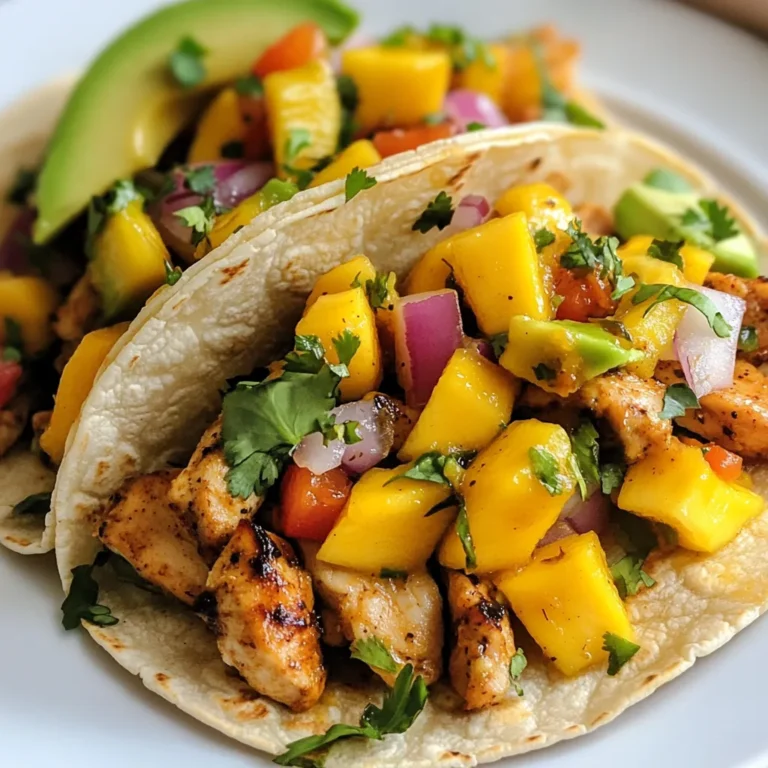 Für die süß-würzigen Mango-Hähnchen-Tacos benötigst du frische und einfache Zutaten. Hier ist die Liste: - 2 Boneless und hautlose Hähnchenbrustfilets, gewürfelt - 1 reife Mango, gewürfelt - 1 kleine rote Zwiebel, fein gehackt - 1 rote Paprika, gewürfelt - 2 Zehen Knoblauch, fein gehackt - 1 Jalapeño, entkernt und fein gehackt - Ca. 8 Maistortillas Diese Zutaten sind wichtig für den Geschmack und die Textur der Tacos. Das Hähnchen bringt Protein und die Mango süße Frische. Die Gewürze geben den Tacos den besonderen Kick. Du brauchst: - 1 Teelöffel gemahlener Kreuzkümmel - 1 Teelöffel geräuchertes Paprika-Pulver - Salz und Pfeffer nach Geschmack - 1 Esslöffel Olivenöl - 1 Limette, ausgepresst Kreuzkümmel und Paprika sorgen für den herzhaften Geschmack. Der Limettensaft bringt Frische und einen Spritzer Säure, der die Aromen verstärkt. Die Tacos sind vielseitig und lassen sich leicht anpassen. Ich empfehle: - Frischer Koriander, gehackt (zum Garnieren) - Avocadoscheiben (zum Belegen) - Zusätzliche Limettenschnitze Diese Beilagen bringen Farbe und Geschmack. Der Koriander fügt ein frisches Aroma hinzu, während die Avocado Cremigkeit bietet. Die Limettenschnitze sind perfekt, um jedem Taco einen extra Frischekick zu geben. {{ingredient_image_2}} Zuerst nimmst du zwei Hähnchenbrustfilets. Schneide sie in kleine Würfel. In einer Schüssel vermischst du dann das Hähnchen mit zwei Zehen gehacktem Knoblauch. Füge einen Teelöffel gemahlenen Kreuzkümmel und geräuchertes Paprika-Pulver hinzu. Presse eine Limette aus und gib den Saft dazu. Mit Salz und Pfeffer würzen, dann alles gut vermengen. Lass das Hähnchen für etwa 15 Minuten marinieren. Diese Zeit hilft den Aromen, sich zu entfalten. Jetzt erhitzt du eine große Pfanne mit einem Esslöffel Olivenöl bei mittlerer bis hoher Hitze. Gib das marinierte Hähnchen in die Pfanne. Brate es für etwa 6-8 Minuten. Rühre gelegentlich um, damit es gleichmäßig gart. Das Hähnchen sollte durch und leicht knusprig sein. Dann bist du bereit für die nächste Phase. Sobald das Hähnchen fertig ist, gib die gewürfelte Mango, rote Zwiebel, Paprika und Jalapeño in die Pfanne. Mische alles gut und koche es für weitere 3-4 Minuten. Das Gemüse wird leicht weich, aber bleibt knackig. Währenddessen kannst du die Maistortillas in einer separaten Pfanne kurz erwärmen. Dann ist es Zeit, die Tacos anzurichten. Lege eine großzügige Portion der Mischung auf jede Tortilla. Garniere sie mit frischen Avocadoscheiben und gehacktem Koriander. Voilà, deine würzigen Mango-Hähnchen-Tacos sind bereit! Um das Hähnchen perfekt zu machen, mariniere es gut. Nutze eine Mischung aus Knoblauch, Kreuzkümmel und geräuchertem Paprika. Lass das Hähnchen mindestens 15 Minuten ruhen. Das hilft, die Aromen tief in das Fleisch einzubringen. Wenn du die richtige Hitze wählst, wird das Hähnchen außen knusprig und innen zart. Achte darauf, beim Braten regelmäßig umzurühren, damit es gleichmäßig gart. Du kannst die Tacos ganz nach deinem Geschmack anpassen. Für mehr Würze füge eine zweite Jalapeño hinzu. Möchtest du es süßer? Nutze eine reifere Mango. Du kannst auch Ananas oder Papaya probieren. Diese Früchte geben den Tacos eine frische Note. Für einen kräftigeren Geschmack, mische in die Füllung schwarze Bohnen oder gegrillte Zucchini. Die Präsentation der Tacos macht viel aus. Lege die Tacos auf einem bunten Teller. Füge Limettenschnitze und frischen Koriander dazu. Das sieht nicht nur toll aus, sondern bringt auch mehr Geschmack. Du kannst die Tacos auch in kleinen Schalen anrichten. Das macht sie einfacher zu essen. Denke daran, Avocadoscheiben obenauf zu legen. Sie machen die Tacos cremig und lecker. Profi Tipps Hähnchen marinieren: Lasse das Hähnchen mindestens 15 Minuten marinieren, damit die Gewürze gut einziehen und den besten Geschmack entfalten. Die richtige Schärfe: Passe die Menge der Jalapeños an dein persönliches Schärfewohlbefinden an. Du kannst sie auch weglassen, wenn du es milder magst. Mango-Wahl: Verwende eine reife Mango, die leicht weich ist, um sicherzustellen, dass sie süß und saftig ist, was den Tacos einen tollen Geschmack verleiht. Tortillas richtig erwärmen: Erhitze die Maistortillas vorsichtig, um sie geschmeidig zu machen, sodass sie sich leicht rollen lassen, ohne zu reißen. {{image_4}} Wenn Sie eine vegane Variante der Spicy Mango Chicken Tacos möchten, können Sie Tofu verwenden. Nehmen Sie festen Tofu, schneiden Sie ihn in Würfel und marinieren Sie ihn auf die gleiche Weise wie das Hähnchen. Verwenden Sie die gleichen Gewürze, um den Geschmack zu bewahren. Braten Sie den Tofu in einer Pfanne, bis er goldbraun ist. Fügen Sie dann die Mango, Zwiebel und Paprika hinzu. Diese vegane Option ist genauso lecker und sättigend. Für eine glutenfreie Version können Sie Maistortillas verwenden. Diese sind in den meisten Geschäften erhältlich. Achten Sie darauf, dass die Tortillas keine zusätzlichen Glutenbestandteile enthalten. Sie können auch Reis oder Quinoa als Basis nutzen. Diese Alternativen bieten eine tolle Textur und passen gut zu den Aromen der Tacos. Würzige Salsas sind eine tolle Ergänzung zu Ihren Tacos. Sie können eine einfache Salsa aus gehackten Tomaten, Zwiebeln und Koriander machen. Fügen Sie etwas Limettensaft und nach Wunsch Jalapeños hinzu, um die Schärfe zu erhöhen. Eine Mango-Salsa ist auch lecker und passt perfekt zu den Tacos. Mischen Sie gewürfelte Mango, Zwiebel, Koriander und Limettensaft für einen frischen Geschmack. Diese Toppings bringen noch mehr Leben in Ihre Tacos und machen sie einzigartig. Reste von deinen Spicy Mango Chicken Tacos sind einfach zu lagern. Du solltest die Tacos in einem luftdichten Behälter aufbewahren. Achte darauf, die Füllung und die Tortillas getrennt zu lagern. So bleibt alles frisch und lecker. Du kannst die Reste bis zu drei Tage im Kühlschrank aufbewahren. Wenn du mehr Tacos machst, kannst du die Füllung einfrieren. Lass die Füllung zuerst abkühlen. Fülle sie dann in einen gefrierfesten Beutel. Vergiss nicht, die Luft herauszudrücken, bevor du den Beutel schließt. So bleibt die Füllung bis zu drei Monate haltbar. Tortillas kannst du ebenfalls einfrieren. Wickel sie in Folie und lege sie in einen Beutel. Um die Füllung wieder aufzuwärmen, kannst du sie in einer Pfanne erhitzen. Mach das bei mittlerer Hitze und rühre oft um. So wird die Füllung gleichmäßig warm. Die Tortillas kannst du in einer Pfanne oder Mikrowelle aufwärmen. Wenn du sie in der Pfanne erwärmst, werden sie schön weich. Lege die Tacos dann einfach zusammen und genieße sie frisch! Die Schärfe der Tacos hängt von der Jalapeño ab. Wenn du eine mildere Note möchtest, nimm weniger oder entferne die Kerne. Wenn du es schärfer magst, benutze mehr Jalapeño oder wähle eine schärfere Paprika. Das Hähnchen und die Mango bringen jedoch auch eine süße Note, die die Schärfe ausbalanciert. So kannst du die perfekte Schärfe für deinen Geschmack finden! Ja, du kannst die Tortillas selbst machen! Einfaches Rezept: Mische Maismehl mit Wasser und einer Prise Salz. Knete den Teig gut und forme kleine Kugeln. Rolle jede Kugel dünn aus und backe sie in einer heißen Pfanne für etwa 1-2 Minuten pro Seite. Frisch zubereitete Tortillas sind weich und lecker, ideal für die Tacos! Es gibt viele leckere Beilagen, die gut zu diesen Tacos passen! Hier sind einige Vorschläge: - Guacamole: Cremig und frisch, perfekt zum Dippen. - Salsa: Eine fruchtige oder scharfe Salsa bringt mehr Geschmack. - Reis: Einfacher, gekochter Reis ist eine gute Ergänzung. - Bohnen: Schwarze oder Pintobohnen liefern einen extra Proteinschub. - Salat: Frischer grüner Salat bringt eine knackige Textur. - Limettenschnitze: Zum Beträufeln für zusätzlichen Frischekick. Diese Beilagen machen das Essen noch spannender und sättigender! Zusammenfassend haben wir die besten Zutaten für köstliche Tacos besprochen. Du hast gelernt, wie man Hähnchen richtig marinieren und braten kann. Zudem haben wir Tipps für Variationen sowie die richtige Präsentation geteilt. Das Wichtigste ist, dass du kreativ sein kannst. Experimentiere mit verschiedenen Optionen wie veganem Tofu oder glutenfreien Alternativen. So bleibt das Essen immer spannend und lecker. Nutze die Aufbewahrungstipps für frische Reste und viel Spaß beim Nachkochen!