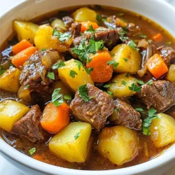 Um einen großartigen Rindfleisch-Eintopf zu machen, brauchst du einige frische Zutaten. Hier ist die Liste: - 900 g Rinderbraten, in 2.5 cm große Würfel geschnitten - 4 mittelgroße Kartoffeln, gewürfelt - 4 Karotten, in Scheiben geschnitten - 1 große Zwiebel, grob gehackt - 3 Knoblauchzehen, fein gehackt Das Rindfleisch ist die Hauptzutat. Es bringt den herzhaften Geschmack. Kartoffeln und Karotten geben Süße und Textur. Die Zwiebel und der Knoblauch fügen einen schönen Aroma hinzu. Gewürze sind wichtig für den Geschmack. Du brauchst: - 1 Liter Rinderbrühe - 2 Esslöffel Tomatenmark - 2 Teelöffel Worcestershire-Sauce - 1 Teelöffel getrockneter Thymian - 1 Teelöffel getrockneter Rosmarin - Salz und Pfeffer nach Geschmack Die Rinderbrühe macht den Eintopf reichhaltig. Tomatenmark gibt Farbe und Tiefe. Worcestershire-Sauce fügt eine umami Note hinzu. Thymian und Rosmarin bringen ein tolles Aroma. Eine schöne Garnitur macht dein Gericht besonders. Du kannst frische Petersilie verwenden. Diese gibt frische und Farbe. Ein Spritzer Zitrone kann auch helfen. Es bringt einen leichten, frischen Geschmack. So sieht dein Eintopf nicht nur gut aus, sondern schmeckt auch großartig! {{ingredient_image_2}} Zuerst schneide das Rindfleisch in 2,5 cm große Würfel. Das macht es gleichmäßig gar. Würze die Stücke mit Salz und Pfeffer. Das gibt dem Fleisch Geschmack. Dann erhitze 2 Esslöffel Olivenöl in einer großen Pfanne. Brate das Rindfleisch bei mittlerer Hitze an. Brate es für etwa 5-7 Minuten, bis es schön braun ist. Dies hilft, den Geschmack zu verstärken. Nimm das Fleisch danach aus der Pfanne und stelle es beiseite. Jetzt ist es Zeit für das Gemüse. Nimm 4 Kartoffeln und schneide sie in kleine Würfel. Die Kartoffeln geben dem Eintopf eine gute Basis. Schneide 4 Karotten in Scheiben. Die Karotten bringen Süße und Farbe. Hacke eine große Zwiebel grob und drei Knoblauchzehen fein. Das Gemüse hilft, den Eintopf nahrhaft zu machen. Gib die Kartoffeln, Karotten, Zwiebel und Knoblauch in den Slow Cooker. Verteile das angebratene Rindfleisch gleichmäßig über das Gemüse. In einer Schüssel mische 1 Liter Rinderbrühe, 2 Esslöffel Tomatenmark, 2 Teelöffel Worcestershire-Sauce, 1 Teelöffel getrockneter Thymian und 1 Teelöffel getrockneten Rosmarin. Füge eine Prise Salz und Pfeffer hinzu. Rühre alles gut um und gieße die Mischung über das Fleisch und Gemüse im Slow Cooker. Decke den Slow Cooker ab. Koche das Ganze auf niedriger Stufe für 8 Stunden oder auf hoher Stufe für 4 Stunden. Das Rindfleisch sollte zart sein, wenn es fertig ist. Wenn du einen dickeren Eintopf magst, mische 1 Esslöffel Maisstärke mit 2 Esslöffeln kaltem Wasser. Rühre dies in den Eintopf und koche für weitere 30 Minuten. Serviere deinen Eintopf warm und garniere ihn optional mit frischer Petersilie. Um die beste Konsistenz für deinen Rindfleisch-Eintopf zu erreichen, achte auf die Menge der Brühe. Verwende 1 Liter Rinderbrühe, um genug Flüssigkeit zu haben. Wenn du eine dickere Soße magst, kannst du Maisstärke verwenden. Mische 1 Esslöffel Maisstärke mit 2 Esslöffeln kaltem Wasser. Rühre diese Mischung in den Eintopf, um ihn dicker zu machen. Koche dann auf hoher Stufe für 30 Minuten. Die Kochzeit ist wichtig für den Geschmack und die Zartheit des Fleisches. Koche den Eintopf auf niedriger Stufe für 8 Stunden oder auf hoher Stufe für 4 Stunden. Diese Zeiten sorgen dafür, dass das Rindfleisch zart und voller Geschmack ist. Überprüfe nach der Kochzeit das Fleisch. Es sollte leicht zerfallen, wenn du es mit einer Gabel anstichst. Das richtige Würzen macht den Unterschied. Verwende 2 Teelöffel Worcestershire-Sauce und 1 Teelöffel getrockneten Thymian und Rosmarin. Diese Gewürze bringen Tiefe in den Eintopf. Nach dem Kochen solltest du den Eintopf probieren. Füge nach Belieben Salz und Pfeffer hinzu. Wenn du mehr Geschmack möchtest, kannst du auch frische Kräuter wie Petersilie am Ende hinzufügen. Pro Tipps Rindfleisch marinieren: Marinieren Sie das Rindfleisch für ein paar Stunden oder über Nacht, um den Geschmack zu intensivieren und das Fleisch noch zarter zu machen. Gemüse vorbereiten: Schneiden Sie das Gemüse gleichmäßig, damit es gleichmäßig gart und alle Zutaten zur gleichen Zeit fertig sind. Langsame Garzeit nutzen: Je länger der Eintopf im Slow Cooker gart, desto zarter wird das Fleisch. Nutzen Sie die niedrigste Stufe für optimale Ergebnisse. Würzen nach Geschmack: Probieren Sie den Eintopf vor dem Servieren und passen Sie die Gewürze an. Kleines Salz und Pfeffer können einen großen Unterschied machen! {{image_4}} Du kannst diesen Eintopf leicht vegetarisch machen. Statt Rindfleisch nimmst du einfach Kichererbsen oder Linsen. Diese Hülsenfrüchte geben dir einen tollen Geschmack und viel Protein. Verwende auch Gemüsebrühe anstelle von Rinderbrühe. So bleibt der Eintopf lecker und gesund. Jede Region hat ihre eigenen Geschmäcker. In Süddeutschland füge etwas Sauerkraut hinzu. In der italienischen Version kannst du Rosmarin und Tomatenstücke verwenden. Das gibt dem Eintopf einen anderen Flair. Probier auch regionale Wurzelgemüse wie Sellerie oder Pastinake. Das gibt dem Gericht mehr Tiefe und Abwechslung. Um den Eintopf noch besser zu machen, kannst du einige Extras hinzufügen. Ein Schuss Rotwein sorgt für mehr Tiefe. Auch etwas Paprika bringt eine feine Schärfe. Für mehr Frische kannst du am Ende frische Kräuter wie Thymian oder Petersilie hinzufügen. Diese kleinen Änderungen machen einen großen Unterschied im Geschmack. Nach dem Kochen kannst du den Rindfleisch-Eintopf in einem luftdichten Behälter aufbewahren. Lass den Eintopf zuerst auf Raumtemperatur abkühlen. Danach stelle ihn in den Kühlschrank. Der Eintopf hält sich dort bis zu drei Tage. Achte darauf, ihn in kleinen Portionen zu lagern. So bleibt er frisch und du hast ihn schnell griffbereit. Wenn du Reste hast, kannst du den Eintopf auch einfrieren. Verwende dazu einen gefrierfesten Behälter oder Gefrierbeutel. Achte darauf, etwas Platz zu lassen, da der Eintopf beim Gefrieren ausdehnt. Der Eintopf kann bis zu drei Monate im Gefrierschrank bleiben. Um die beste Qualität zu sichern, beschrifte den Behälter mit dem Datum. Um die Reste aufzuwärmen, kannst du den Eintopf in einem Topf auf dem Herd erhitzen. Stelle die Hitze auf mittel und rühre regelmäßig um. Du kannst auch die Mikrowelle nutzen. Gib den Eintopf in eine mikrowellengeeignete Schüssel und decke ihn ab. Erwärme ihn in kurzen Intervallen und rühre dazwischen um. Prüfe die Temperatur, bevor du ihn servierst. Der Eintopf ist eine wunderbare Mahlzeit für einen langen Tag. Wenn du ihn auf niedriger Stufe kochst, dauert es etwa 8 Stunden. Auf hoher Stufe ist der Eintopf in etwa 4 Stunden fertig. Das Rindfleisch wird so zart, dass es fast auseinanderfällt. Plane also etwas Zeit ein, um das volle Aroma zu genießen. Ja, du kannst das Rezept ganz nach deinem Geschmack anpassen. Füge zum Beispiel mehr Gemüse hinzu, wie Sellerie oder grüne Bohnen. Auch die Gewürze kannst du ändern. Magst du es schärfer? Dann füge etwas Chili hinzu. Du kannst auch die Brühe gegen Gemüsebrühe tauschen, um eine vegetarische Version zu machen. Sei kreativ! Zu einem herzhaften Rindfleisch-Eintopf passen viele Beilagen gut. Ein frisches Stück Brot ist ideal, um die köstliche Brühe aufzunehmen. Auch ein einfacher grüner Salat ergänzt die Mahlzeit gut. Wenn du es rustikal magst, serviere den Eintopf mit Kartoffelpüree oder Reis. Diese Beilagen machen dein Essen noch sättigender. Rindfleisch-Eintopf ist ein tolles Gericht, das einfach zuzubereiten ist. Wir haben die Hauptzutaten, die Anleitung und wichtige Tipps behandelt. Vergiss nicht, mit Gewürzen zu experimentieren und das Rezept nach deinem Geschmack anzupassen. Ob du ihn aufbewahrst oder einfrierst, dieser Eintopf bleibt lecker. Beilagen wie Brot oder Salat passen gut dazu. Probiere es aus und genieße jede Mahlzeit!