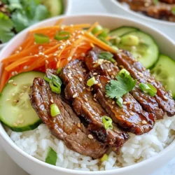 - 450 g dünn geschnittenes Rindfleisch (Rippen oder Sirloin) - 2 Tassen gekochter Jasminreis - 1 Tasse frisches Gemüse (Karotten und Gurken) Die Hauptzutaten sind der Schlüssel zu deinem Bulgogi. Das dünn geschnittene Rindfleisch sorgt für einen zarten Biss. Jasminreis passt perfekt dazu und gibt deinem Gericht die richtige Basis. Frisches Gemüse bringt Farbe und Crunch in die Schale. - 3 Esslöffel Sojasauce - 2 Esslöffel brauner Zucker - 1 Esslöffel Sesamöl - 1 Esslöffel Gochujang (Koreanische Chilipaste) - 2 Knoblauchzehen, fein gehackt - 1 Teelöffel frischer Ingwer, gerieben Die Marinade ist das Herzstück des Geschmacks. Sojasauce bringt Umami, während brauner Zucker eine süße Note hinzufügt. Sesamöl gibt ein nussiges Aroma. Gochujang sorgt für die Schärfe. Knoblauch und Ingwer runden den Geschmack ab. - 1 Frühlingszwiebel, dünn geschnitten - Sesamsamen, zur Garnitur - Frischer Koriander, zur Garnitur Die Garnitur macht das Gericht lebendig. Frühlingszwiebeln fügen Frische hinzu. Sesamsamen geben den letzten Schliff. Frischer Koriander sorgt für einen tollen Duft und Geschmack. Diese kleinen Details machen deine Bulgogi Bowls besonders. {{ingredient_image_2}} - Marinierzeit und Tipps: Marinieren Sie das Rindfleisch mindestens 30 Minuten. Für mehr Geschmack können Sie es bis zu 2 Stunden im Kühlschrank lassen. So bleibt das Fleisch zart und saftig. - Einfluss der Marinade auf den Geschmack: Die Marinade macht das Fleisch würzig und süß. Sojasauce und Gochujang sorgen für einen tollen Geschmack. Knoblauch und Ingwer fügen Frische hinzu. - Richtiges Erhitzen des Öls: Erhitzen Sie das Pflanzenöl in einer großen Pfanne auf mittlerer bis hoher Hitze. Achten Sie darauf, dass das Öl heiß genug ist, bevor Sie das Fleisch hinzufügen. - Garzeit und Textur des Rindfleischs: Braten Sie das marinierte Rindfleisch 3-4 Minuten lang. Rühren Sie häufig um, damit es gleichmäßig bräunt. Das Fleisch sollte zart und gut durchgegart sein. - Anrichten der Schalen: Verteilen Sie den gekochten Jasminreis gleichmäßig auf vier Schalen. Legen Sie das gebratene Bulgogi darauf. - Ideen für ansprechende Präsentation: Fügen Sie geraspelte Karotten und Gurkenscheiben hinzu. Garnieren Sie die Schalen mit geschnittenen Frühlingszwiebeln, Sesamsamen und frischem Koriander. Das sieht nicht nur schön aus, sondern schmeckt auch toll! Die Marinade ist der Schlüssel zu gutem Bulgogi. Sie bringt den Geschmack des Rindfleischs zur Geltung. Du kannst die Marinade leicht anpassen. Füge zum Beispiel mehr Gochujang für mehr Schärfe hinzu. Für eine süßere Note kannst du zusätzlich Honig verwenden. Weitere Mariniermöglichkeiten sind auch kreativ. Probiere Sojasauce mit Ananassaft. Das gibt dem Rindfleisch eine fruchtige Frische. Oder nutze Miso-Paste für einen herzhaften Umami-Geschmack. Lass deiner Kreativität freien Lauf! Um das Rindfleisch perfekt zu braten, achte auf die Hitze. Erhitze das Öl gut, bevor du das Fleisch hinzufügst. So bleibt das Fleisch saftig und zart. Übergarung ist ein großes Problem. Brate das Fleisch nicht länger als 4 Minuten. Du willst, dass es außen braun und innen zart bleibt. Ein Tipp für gleichmäßiges Braten: lege das Fleisch in einer einzigen Schicht in die Pfanne. Vermeide es, das Fleisch zu überladen. Das sorgt dafür, dass die Hitze gleichmäßig verteilt wird. Denke an Beilagen und Getränke, die gut zu Bulgogi passen. Ein frischer Salat mit Sesam-Dressing ergänzt die Schalen wunderbar. Du kannst auch Kimchi als Beilage anbieten. Es bringt einen scharfen, würzigen Kick. Für Getränke sind kaltes Bier oder ein süßer Soju perfekt. Diese Getränke passen gut zu den Aromen des Gerichts. Wenn du Gäste hast, richte die Bulgogi Bowls schön an. Arbeite mit bunten Zutaten. Das sieht nicht nur toll aus, sondern macht auch Spaß! Pro Tipps Fleisch richtig marinieren: Lassen Sie das Rindfleisch mindestens 30 Minuten bei Zimmertemperatur marinieren, um die Aromen vollständig aufzunehmen. Wählen Sie die richtige Hitze: Achten Sie darauf, das Öl heiß genug zu erhitzen, bevor Sie das Fleisch hinzufügen, damit es schön bräunt und nicht kocht. Frische Zutaten: Verwenden Sie frische Karotten und Gurken für einen knackigen Biss, der die Schärfe des Bulgogi ausgleicht. Gochujang nach Geschmack: Für eine extra scharfe Note können Sie zusätzliches Gochujang an die Seite legen, damit jeder nach Belieben würzen kann. {{image_4}} Um eine vegetarische oder vegane Bulgogi-Option zu schaffen, können Sie verschiedene Alternativen zu Rindfleisch verwenden. Tofu ist eine großartige Wahl. Es nimmt den Geschmack der Marinade gut auf. Seitan ist auch toll, da es eine fleischige Textur hat. Sie können auch Pilze verwenden. Shiitake oder Portobello sind sehr lecker und aromatisch. Für Gemüsevariationen empfehle ich, Brokkoli, Paprika oder Zucchini hinzuzufügen. Diese Gemüsesorten verleihen dem Gericht mehr Farbe und Nährstoffe. Sie können auch eine Mischung aus Ihrem Lieblingsgemüse nehmen. Möchten Sie die Schärfe anpassen? Sie können mildere Gewürze verwenden. Zum Beispiel, reduzieren Sie die Menge Gochujang. Fügen Sie etwas Honig oder mehr braunen Zucker hinzu, um die Schärfe auszugleichen. Für intensivere Gewürze können Sie zusätzliches Gochujang verwenden. Auch rote Chili-Flocken sind eine gute Option. Experimentieren Sie mit verschiedenen Chili-Sorten, um den gewünschten Schärfegrad zu finden. Wenn Sie Reisvariationen ausprobieren möchten, ist Quinoa eine gute Wahl. Es ist nahrhaft und hat einen einzigartigen Geschmack. Auch brauner Reis passt gut zu diesem Gericht. Er hat mehr Ballaststoffe und gibt einen herzhaften Biss. Pilaw ist eine weitere interessante Option. Sie können den Reis mit Brühe anstelle von Wasser kochen. Fügen Sie Zwiebeln oder Gewürze hinzu, um den Geschmack zu vertiefen. Diese Variationen machen Ihre Bulgogi-Bowls noch spannender und schmackhafter. Wenn du Reste von deinen Spicy Korean Beef Bulgogi Bowls hast, lagere sie richtig. Du kannst sie im Kühlschrank oder Gefrierschrank aufbewahren. - Kühlung: Stelle das Rindfleisch in einen luftdichten Behälter. Es bleibt 3 bis 4 Tage frisch. - Gefrieroptionen: Für längere Lagerung friere das Bulgogi ein. Es hält bis zu 3 Monate. Beachte die Haltbarkeit der Zutaten. Frisches Gemüse wie Gurken und Karotten sollte separat gelagert werden. Diese Zutaten bleiben 1 bis 2 Tage frisch im Kühlschrank. Das Aufwärmen deiner Bulgogi Bowls ist einfach. Die besten Methoden sind: - Mikrowelle: Stelle die Schale in die Mikrowelle. Erhitze sie in 1-Minuten-Intervallen. Rühre zwischendurch um. - Pfanne: Erhitze etwas Pflanzenöl in einer Pfanne. Füge das Rindfleisch hinzu und brate es kurz an. Wenn du übrig gebliebenes Rindfleisch hast, passe das Rezept an. Mische das Bulgogi mit neuen Zutaten oder serviere es auf einem Salat. So schaffst du neue Geschmackserlebnisse. Wenn du Meal Prep machst, teile die Portionen gut auf. Verwende kleine Behälter für eine einfache Lagerung. - Vorratslager: Bereite mehrere Schalen vor. So hast du jederzeit eine schnelle Mahlzeit. - Zukunftige Mahlzeiten: Plane Portionen für die kommenden Tage. Das spart Zeit und macht das Kochen leichter. Marinieren Sie das Rindfleisch mindestens 30 Minuten. Für mehr Geschmack können Sie es bis zu 2 Stunden im Kühlschrank lassen. Die Marinade zieht dann tiefer in das Fleisch ein. So wird jeder Bissen zart und würzig. Wenn Sie wenig Zeit haben, ist die kürzere Marinierzeit in Ordnung. Ja, Sie können Gochujang ersetzen. Verwenden Sie Sambal Oelek oder Sriracha als Alternativen. Diese haben auch eine scharfe Note, aber einen anderen Geschmack. Mischen Sie etwas Honig dazu, um die Süße von Gochujang nachzuahmen. Experimentieren Sie und finden Sie die Mischung, die Ihnen am besten schmeckt. Bulgogi kann gesund sein, wenn Sie es richtig zubereiten. Rindfleisch ist eine gute Proteinquelle und enthält viele Nährstoffe. Gemüse wie Karotten und Gurken fügen Vitamine hinzu. Achten Sie jedoch auf die Menge an Zucker in der Marinade. Verwenden Sie weniger, um die Kalorien zu reduzieren. Bulgogi ist ein köstliches Gericht, das du leicht zu Hause zubereiten kannst. Wir haben die Hauptzutaten besprochen, wie du das Rindfleisch marinierst und brätst. Auch Tipps zur perfekten Marinade und interessante Variationen waren dabei. Denke daran, Reste richtig zu lagern und gut aufzuwärmen. Experimentiere mit Aromen und schaffe deine eigene Bulgogi-Variante. Dieses Gericht ist nicht nur lecker, sondern auch vielseitig und anpassbar. Werde kreativ und genieße jede Essenszeit!